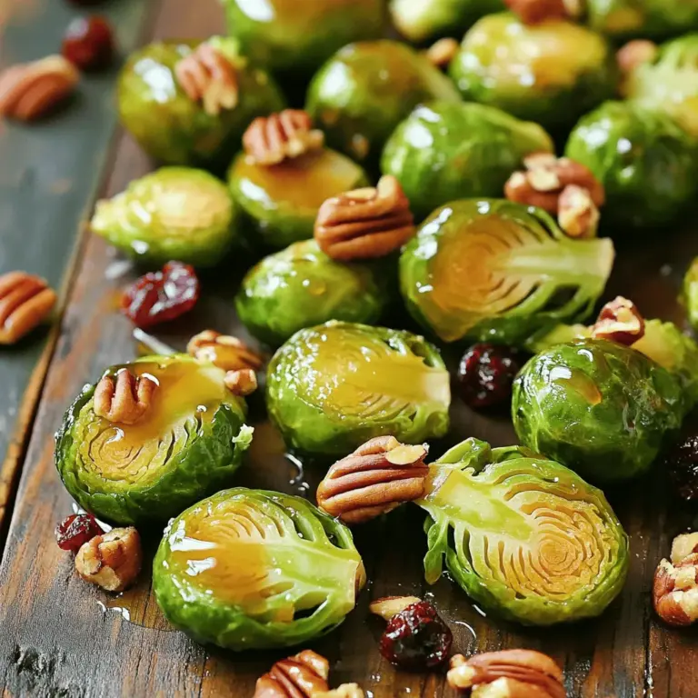 - 450 g Rosenkohl, geputzt und halbiert - 3 Esslöffel Ahornsirup - 2 Esslöffel Olivenöl - 1 Esslöffel Dijon-Senf - 1 Teelöffel Knoblauchpulver - Salz und Pfeffer nach Geschmack - 60 g Pekannüsse, grob gehackt - 60 g getrocknete Cranberries Wenn ich Rosenkohl zubereite, wähle ich frische, knackige Köpfe. Die Farbe sollte leuchtend grün sein. Achte darauf, sie gut zu putzen und zu halbieren. So garen sie gleichmäßiger. Ahornsirup ist der Star in diesem Rezept. Er gibt den Rosenkohl eine süße Note. Du kannst reinen Ahornsirup verwenden. Das schmeckt am besten. Olivenöl sorgt für eine schöne Bräunung. Es hilft auch, die Gewürze gleichmäßig zu verteilen. Verwende extra natives Olivenöl für mehr Geschmack. Die Gewürze sind einfach, aber wichtig. Dijon-Senf bringt eine leichte Schärfe. Knoblauchpulver gibt ein tolles Aroma. Salz und Pfeffer runden den Geschmack ab. Für die Dekoration nutze Pekannüsse und Cranberries. Die Nüsse fügen Knusprigkeit hinzu. Die Cranberries bringen eine fruchtige Süße. Für das vollständige Rezept schaue dir bitte den Abschnitt "Full Recipe" an. Zuerst putzen Sie den Rosenkohl. Schneiden Sie die Enden ab und entfernen Sie die äußeren Blätter. Halten Sie die Rosenkohlhälften gleichmäßig. Das sorgt für ein gleichmäßiges Garen. Jetzt stellen Sie das Mischungsverhältnis der Zutaten zusammen. Für die Marinade benötigen Sie: - 450 g Rosenkohl, geputzt und halbiert - 3 Esslöffel Ahornsirup - 2 Esslöffel Olivenöl - 1 Esslöffel Dijon-Senf - 1 Teelöffel Knoblauchpulver - Salz und Pfeffer nach Geschmack Mischen Sie alles in einer großen Schüssel. Achten Sie darauf, dass der Rosenkohl gut beschichtet ist. Heizen Sie den Ofen auf 200 °C vor. Ein vorgeheizter Ofen hilft, den Rosenkohl schnell zu rösten. Das sorgt für eine schöne Karamellisierung. Verteilen Sie die Rosenkohlhälften gleichmäßig auf einem Backblech. Rösten Sie sie für etwa 20-25 Minuten. Wenden Sie die Rosenkohl zur Hälfte der Garzeit um. So werden sie gleichmäßig zart und goldbraun. In den letzten 5 Minuten der Röstzeit fügen Sie die Pekannüsse hinzu. Diese sollten grob gehackt sein, damit sie schön röstig werden. Nachdem die Rosenkohl fertig sind, nehmen Sie das Blech aus dem Ofen. Fügen Sie die getrockneten Cranberries hinzu und mischen Sie vorsichtig. So verbinden sich die süßen und herzhaften Aromen. Servieren Sie die Ahornsirup-Glasierte Rosenkohl warm. Garnieren Sie nach Belieben mit zusätzlichen Pekannüssen. Sie können das Rezept mit dem [Full Recipe] nachkochen, um alles perfekt zuzubereiten. - Timing und Temperatur: Der Ofen sollte auf 200 °C vorgeheizt werden. So röstet der Rosenkohl gleichmäßig und wird schön knusprig. Röste die Rosenkohl für 20 bis 25 Minuten. Wende sie zur Hälfte der Zeit. So werden sie rundum goldbraun. - Variation der Röstaromen: Um verschiedene Röstaromen zu erzielen, kannst du die Röstzeit anpassen. Ein längeres Rösten bringt einen intensiveren Geschmack. Aber achte darauf, dass sie nicht verbrennen. - Zusätzliche Gewürze: Du kannst den Geschmack mit weiteren Gewürzen verbessern. Versuche es mit Paprika oder Kreuzkümmel. Diese geben dem Gericht einen besonderen Kick. - Alternative Süßungsmittel: Wenn du keinen Ahornsirup hast, nutze Honig oder Agavendicksaft. Diese Süßungsmittel bringen eine andere, aber ebenso leckere Note. - Nährwert von Rosenkohl: Rosenkohl ist sehr gesund. Sie sind reich an Vitaminen und Ballaststoffen. Eine Portion hat viel Vitamin C und K. Das macht sie nahrhaft und gut für die Gesundheit. - Kalorienverbrauch und Portionen: Eine Portion von 450 g hat etwa 150 Kalorien. Das ist wenig für ein so leckeres Gericht. Sie passen gut in eine ausgewogene Ernährung. {{image_4}} Für eine vegane Version der Ahornsirup-Glasierte Rosenkohl können Sie den Honig einfach durch Sirup ersetzen. Ahornsirup ist bereits pflanzlich und verleiht einen tollen Geschmack. Verwenden Sie auch pflanzliche Butter anstelle von normaler Butter. Diese kleine Änderung macht das Gericht komplett vegan, ohne den Geschmack zu verlieren. Um die Aromen zu verbessern, können Sie Speck hinzufügen. Der Speck bringt eine herzhafte Note und einen tollen Crunch. Ein weiteres leckeres Extra sind karamellisierte Zwiebeln. Diese süßen, goldbraunen Zwiebeln ergänzen die Süße des Ahornsirups wunderbar und machen das Gericht noch feiner. Nutzen Sie saisonale Gemüsesorten, um das Gericht anzupassen. Im Herbst können Sie zum Beispiel Kürbiswürfel hinzufügen. Für Feiertage können Sie die Rosenkohl mit saisonalen Gewürzen wie Zimt oder Muskatnuss verfeinern. Diese kleinen Anpassungen geben jedem Gericht eine besondere Note und machen es einzigartig. Um die Ahornsirup-Glasierte Rosenkohl frisch zu halten, gibt es einige einfache Methoden: - Kühle Lagermöglichkeiten: Bewahren Sie die Reste in einem luftdichten Behälter im Kühlschrank auf. Sie bleiben so bis zu drei Tage frisch. Stellen Sie sicher, dass die Rosenkohl vollständig abgekühlt sind, bevor Sie sie lagern. So vermeiden Sie Kondensation, die die Textur beeinträchtigen könnte. - Einfriermethoden: Wenn Sie die Rosenkohl länger lagern möchten, können Sie sie einfrieren. Legen Sie die gekochten Rosenkohl in einen gefriergeeigneten Behälter oder einen Beutel. Achten Sie darauf, so viel Luft wie möglich zu entfernen, um Gefrierbrand zu verhindern. Sie sind bis zu drei Monate haltbar. Zum Auftauen legen Sie die gefrorenen Rosenkohl einfach in den Kühlschrank über Nacht. Die Haltbarkeit von Ahornsirup-Glasierte Rosenkohl hängt von der richtigen Lagerung ab: - Hinweise zur maximalen Frische: Die besten Ergebnisse erhalten Sie, wenn Sie die Rosenkohl innerhalb von drei Tagen nach dem Kochen genießen. So bleibt der Geschmack und die Textur ideal. - Anzeichen von Verderb: Achten Sie auf Veränderungen in der Farbe oder Textur. Wenn die Rosenkohl matschig oder verfärbt sind, ist es besser, sie wegzuwerfen. Ein unangenehmer Geruch ist ebenfalls ein Zeichen, dass die Rosenkohl nicht mehr gut sind. - Lagerzeit im Kühlschrank: Du kannst die glasierte Rosenkohl bis zu 3 Tage im Kühlschrank aufbewahren. Stelle sicher, dass du sie in einem luftdichten Behälter lagerst. So bleibt der Geschmack frisch. - Optionen zum Einfrieren: Wenn du die Rosenkohl länger aufbewahren möchtest, kannst du sie einfrieren. Lege sie in einen Gefrierbeutel oder Behälter. Sie halten sich bis zu 3 Monate. Um sie später zu genießen, lass sie im Kühlschrank auftauen. Ja, frischer Rosenkohl ist eine tolle Wahl. Er hat einen knackigen Biss und mehr Geschmack. Der Hauptunterschied zwischen frisch und gefroren liegt in der Textur. Gefrorener Rosenkohl kann weicher sein. Wenn du frischen Rosenkohl wählst, achte darauf, dass die Köpfe fest und grün sind. Ja, es gibt verschiedene Alternativen zu Ahornsirup. Honig ist eine beliebte Option. Du kannst auch Agavensirup oder Kokosblütenzucker verwenden. Diese Süßungsmittel haben ähnliche Aromen. Sie geben den Rosenkohl auch eine schöne Süße. Experimentiere mit Mengen, um den für dich besten Geschmack zu finden. Rosenkohl mit Ahornsirup ist einfach zuzubereiten. Du hast gelernt, welche Zutaten notwendig sind und wie man die Röstung perfekt hinbekommt. Mit nützlichen Tipps kannst du den Geschmack weiter verbessern. Variationen erlauben dir, das Gericht ganz nach deinem Geschmack anzupassen. Denke daran, den Rosenkohl richtig zu lagern, damit er frisch bleibt. Experimentiere mit frischen und saisonalen Optionen. So hast du immer eine leckere Beilage. Probiere es aus und teile dein Ergebnis!