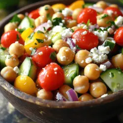 - 1 Dose (425 g) Kichererbsen, abgetropft und abgespült - 1 Tasse Kirschtomaten, halbiert - 1 Salatgurke, gewürfelt - 1 rote Paprika, gewürfelt - 1/2 rote Zwiebel, fein gehackt - 1/2 Tasse Kalamata-Oliven, entkernt und in Scheiben geschnitten - 1/4 Tasse frische Petersilie, gehackt - 1/4 Tasse Feta-Käse, zerbröckelt Die Kichererbsen sind die Basis. Sie liefern viel Protein und Ballaststoffe. Ihre feste Textur macht den Salat sättigend. Kirschtomaten bringen Frische und eine süße Note. Die Gurke sorgt für Crunch. Rote Paprika fügt Farbe und Vitamine hinzu. Die rote Zwiebel gibt dem Salat einen tollen Biss. Oliven bringen einen salzigen Geschmack, der gut zu den anderen Zutaten passt. Petersilie fügt einen frischen, kräuterigen Ton hinzu. Der Feta-Käse rundet alles ab und gibt dem Salat eine cremige Note. - 3 Esslöffel Olivenöl - 2 Esslöffel Zitronensaft - 1 Teelöffel getrockneter Oregano - Salz und Pfeffer nach Geschmack Das Dressing ist einfach, aber voller Geschmack. Olivenöl bringt gesunde Fette mit. Zitronensaft sorgt für eine spritzige Frische. Oregano ist ein klassisches Gewürz der mediterranen Küche. Es verstärkt die Aromen. Salz und Pfeffer runden das Dressing ab. Mit diesen Zutaten aus dem Full Recipe bereiten Sie schnell einen gesunden und leckeren Salat zu. Zubereitung der Kichererbsen Beginne mit einer Dose Kichererbsen. Öffne die Dose und gieße das Wasser ab. Spüle die Kichererbsen gut unter kaltem Wasser ab. So entfernst du die Konservierungsstoffe und machst sie frisch. Lass sie dann in einer Schüssel stehen. Schneiden des Gemüses Jetzt kommt der Spaß! Nimm die Kirschtomaten und halbiere sie. Das gibt dem Salat Farbe und Geschmack. Schneide die Gurke in kleine Würfel. Achte darauf, dass sie gleich groß sind. Mache dasselbe mit der roten Paprika. Die Zwiebel solltest du fein hacken. Alle Zutaten kommen bald in die große Schüssel. Mischen der Dressing-Zutaten In einer kleinen Schüssel mischst du das Olivenöl, den Zitronensaft und den getrockneten Oregano. Füge eine Prise Salz und Pfeffer hinzu. Rühre alles gut um, bis es gut vermischt ist. Dieses Dressing bringt alles zusammen und macht den Salat lecker. Vermengen der Zutaten und Anrichten Gieße das Dressing über die Kichererbsen und das geschnittene Gemüse. Rühre vorsichtig um, damit alles gleichmäßig benetzt wird. Jetzt kommt der Feta-Käse! Streue ihn über den Salat und mische ihn sanft unter. Achte darauf, dass der Käse nicht zerdrückt wird. Lass den Salat dann etwa 15 bis 30 Minuten ruhen. So entfalten sich die Aromen. Du kannst das Rezept in der [Full Recipe] nachlesen. - Proportionen anpassen: Beginnen Sie mit der Basis. Kichererbsen sind wichtig. Sie geben dem Salat Füllung. Passen Sie die Menge an Gemüse nach Ihrem Geschmack an. Mehr Tomaten? Kein Problem! - Aromen anpassen: Fühlen Sie sich frei, die Gewürze zu probieren. Vielleicht mögen Sie mehr Oregano oder etwas Paprika. Experimentieren macht Spaß und bringt neue Geschmäcker. - Zu viel Dressing: Seien Sie vorsichtig mit dem Dressing. Zu viel kann den Salat matschig machen. Beginnen Sie mit weniger und fügen Sie bei Bedarf mehr hinzu. - Falsches Timing beim Servieren: Lassen Sie den Salat nicht zu lange stehen. Servieren Sie ihn frisch. Die Aromen entfalten sich gut, wenn er kurz ruhen kann. 15 bis 30 Minuten sind ideal. Für das volle Rezept schauen Sie sich den Mediterranen Kichererbsensalat 🥗 an! {{image_4}} Du kannst deinen mediterranen Kichererbsensalat aufpeppen. Füge Avocado hinzu. Sie macht den Salat cremig und lecker. Du kannst auch andere Käsesorten verwenden. Feta ist toll, aber Halloumi oder Ziegenkäse sind ebenfalls großartig. Diese Käsesorten bringen neue Geschmäcker und Texturen in den Salat. Wenn du eine vegane Variante willst, ersetze den Feta. Pflanzlicher Feta ist eine gute Option. Er hat einen ähnlichen Geschmack und passt gut zu den anderen Zutaten. Du kannst auch vegane Dressings benutzen. Ein einfaches Dressing aus Olivenöl und Zitronensaft funktioniert gut. Für eine würzige Note füge Chili oder Paprika hinzu. Frische Chilis geben einen tollen Kick. Du kannst auch geräucherte Paprika verwenden. Sie bringt ein rauchiges Aroma in den Salat. Dies macht ihn spannend und voller Geschmack. Für das komplette Rezept, schau dir den Full Recipe an. Um den mediterranen Kichererbsensalat frisch zu halten, lagerst du ihn am besten im Kühlschrank. Nutze einen luftdichten Behälter, um die Aromen zu bewahren. So bleibt der Salat knackig und lecker. Du kannst ihn bis zu drei Tage im Kühlschrank aufbewahren. Wenn du für mehrere Tage vorbereitest, trenne das Dressing. So bleibt der Salat frisch und die Zutaten verlieren nicht ihre Textur. Die Haltbarkeit des Salats hängt von den Zutaten ab. Frische Kichererbsen und Gemüse halten den Salat lebendig. Mit jeder weiteren Lagereinheit kann der Geschmack nachlassen. Nach drei Tagen sollte der Salat noch gut sein, aber frischer bleibt er in den ersten Tagen. Achte auf die Konsistenz und den Geruch. Wenn etwas seltsam riecht oder matschig aussieht, ist es besser, ihn nicht mehr zu essen. Genieß deinen Salat so frisch wie möglich für den besten Geschmack! Um den Salat für eine größere Gruppe anzupassen, ändere einfach die Menge der Zutaten. Verdopple oder verdreifache die Hauptzutaten basierend auf der Anzahl der Gäste. Achte darauf, das Verhältnis von Kichererbsen zu Gemüse gleich zu halten. Der Salat bleibt frisch und lecker, wenn du die gleichen Schritte befolgst. Ja, du kannst den Salat im Voraus zubereiten. Bereite ihn bis zu einem Tag vorher zu. Lagere ihn in einem luftdichten Behälter im Kühlschrank. Das Dressing kannst du separat aufbewahren, um die Frische zu bewahren. Mische den Salat kurz vor dem Servieren mit dem Dressing, um die besten Aromen zu erhalten. Für spezielle Diäten gibt es viele Variationen. Für eine glutenfreie Option ist dieser Salat perfekt, da er keine glutenhaltigen Zutaten hat. Um eine vegane Version zu machen, ersetze den Feta-Käse durch pflanzlichen Feta. Du kannst auch extra Gemüse hinzufügen oder die Oliven weglassen, wenn du magst. In diesem Artikel haben wir die besten Zutaten für einen köstlichen Salat erkundet. Wir haben die Hauptzutaten wie Kichererbsen, Gemüse und Feta-Käse behandelt und die Schritte zur Zubereitung detailliert beschrieben. Ich habe Tipps gegeben, um häufige Fehler zu vermeiden und verschiedene Variationen vorgestellt. Denke daran, dass die richtigen Zutaten und die Zubereitung den Unterschied machen. Probiere verschiedene Kombinationen aus und finde deinen perfekten Salat! Ein frischer Salat macht nicht nur satt, sondern auch glücklich!