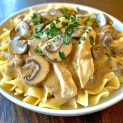 - Hähnchenbrust: Ich benutze immer frische Hähnchenbrustfilets. Sie sind zart und saftig. - Pilze: Cremini oder Champignons bringen einen tollen Geschmack. Sie fügen auch Textur hinzu. - Zwiebel und Knoblauch: Eine fein gehackte Zwiebel und frischer Knoblauch sind wichtig. Sie geben der Sauce Tiefe. - Hühnerbrühe und Schlagsahne: Diese beiden Zutaten machen die Sauce cremig. Die Brühe sorgt für Geschmack. - Sojasauce und Dijon-Senf: Diese fügen eine salzige Note hinzu. Sie verstärken den Umami-Geschmack. - Gewürze und Garnitur: Salz, Pfeffer und Paprika sind ein Muss. Frische Petersilie als Garnitur macht das Gericht bunt. Mit diesen Zutaten kannst du ein köstliches Gericht zaubern. Das komplette Rezept findest du im Abschnitt *Full Recipe*. Um dein Gericht gut vorzubereiten, beginne mit diesen Schritten: - Hähnchen in Streifen schneiden: Nimm die Hähnchenbrustfilets und schneide sie in dünne Streifen. Dies hilft beim gleichmäßigen Garen. - Zwiebeln und Knoblauch hacken: Hacke die Zwiebel fein. Nimm die Knoblauchzehen und zerkleinere sie ebenfalls. Die Aromen werden so besser freigesetzt. Jetzt geht es an die Zubereitung. Folge diesen Schritten für ein köstliches Ergebnis: - Hähnchen anbraten und beiseite stellen: Erhitze das Olivenöl in einer großen Pfanne. Füge die Hähnchenstreifen hinzu. Würze sie mit Salz, Pfeffer und Paprika. Brate sie etwa 5-7 Minuten, bis sie goldbraun sind. Nimm das Hähnchen aus der Pfanne und stelle es beiseite. - Zwiebel, Knoblauch und Pilze sautieren: In derselben Pfanne füge die gehackte Zwiebel und den Knoblauch hinzu. Sauté sie, bis die Zwiebel glasig ist, etwa 3-4 Minuten. Jetzt füge die geschnittenen Pilze hinzu und koche sie 5-6 Minuten, bis sie goldbraun sind. - Sauce köcheln und Hähnchen hinzufügen: Gieße die Hühnerbrühe und die Sojasauce in die Pfanne. Rühre den Dijon-Senf ein und bringe alles zum Köcheln. Reduziere die Hitze und füge die Schlagsahne hinzu. Lass die Sauce 4-5 Minuten köcheln, bis sie etwas dicker wird. Jetzt kannst du das Hähnchen wieder in die Pfanne geben. Wälze es in der cremigen Sauce und erwärme es nochmals 2 Minuten. Für das vollständige Rezept schau dir die Anleitung in der Sektion "Full Recipe" an. Um die Sauce perfekt cremig zu machen, wähle die richtige Hitze. Beginne mit mittlerer bis hoher Hitze, wenn du das Hähnchen anbrätst. So wird es schön goldbraun. Danach reduziere die Hitze auf mittel-niedrig, wenn du die Schlagsahne hinzufügst. Füge die Schlagsahne langsam hinzu. Das verhindert, dass die Sauce gerinnt. Rühre gut um, damit alles gleichmäßig bleibt. Lass die Sauce sanft köcheln, bis sie dicker wird. So erhältst du eine samtige Textur. Frische Kräuter bringen viel Geschmack. Füge zum Schluss grob gehackte Petersilie hinzu. Sie sorgt für eine frische Note und Farbe. Du kannst auch Variationen mit zusätzlichen Gemüsen ausprobieren. Zum Beispiel passen Erbsen oder Paprika gut dazu. Diese geben nicht nur Geschmack, sondern auch mehr Farbe. Mit diesen Tipps wird dein Hähnchen-Pilz-Stroganoff noch besser. Für das vollständige Rezept schaue dir den Full Recipe an. {{image_4}} Wenn du eine vegetarische Variante von Creamy Chicken Mushroom Stroganoff machen möchtest, ist das einfach. Du kannst das Hähnchen durch Tofu oder Quorn ersetzen. Diese Zutaten bieten eine ähnliche Textur und nehmen die Aromen gut auf. Schneide den Tofu in kleine Würfel oder verwende Quorn-Streifen. Brate sie in der Pfanne an, bis sie goldbraun sind. Danach folge dem Rezept wie gewohnt. Du wirst die cremige Sauce und den Geschmack lieben. Für eine glutenfreie Version kannst du einfach glutenfreie Sojasauce und Nudeln verwenden. Achte darauf, dass du die richtige Sojasauce wählst. Diese ist oft in Geschäften erhältlich. Bei den Nudeln kannst du glutenfreie Varianten aus Reis oder Mais nutzen. Koche sie nach Packungsanweisung, bevor du sie mit der cremigen Sauce kombinierst. So bleibt das Gericht für alle genießbar, ohne den Geschmack zu verlieren. Reste von deinem cremigen Hähnchen-Pilz-Stroganoff sind köstlich. Um sie frisch zu halten, lege die Reste in einen luftdichten Behälter. Achte darauf, dass der Behälter sauber und trocken ist. Stelle den Behälter sofort in den Kühlschrank. Dein Gericht bleibt so bis zu drei Tage lecker. Für die beste Frische lagere die Sauce und die Nudeln getrennt. Die Sauce kann in einem kleinen Behälter Platz finden. Die Nudeln solltest du in einem anderen Behälter aufbewahren. So verhindern wir, dass die Nudeln matschig werden. Diese Methode hilft, den Geschmack und die Textur zu bewahren. Wenn du die Reste wieder aufwärmst, erhitze sie in der Pfanne. So wird alles gleichmäßig warm. Hähnchen-Pilz-Stroganoff bleibt im Kühlschrank 3 bis 4 Tage frisch. Bewahre ihn in einem luftdichten Behälter auf. So bleibt der Geschmack erhalten und das Gericht bleibt lecker. Vor dem Servieren solltest du die Reste gründlich aufwärmen, um sicherzustellen, dass sie heiß sind. Ja, du kannst Hähnchen-Pilz-Stroganoff einfrieren. Teile das Gericht in Portionen auf und lege es in gefriergeeignete Behälter. Achte darauf, etwas Platz oben zu lassen, da sich die Sauce beim Gefrieren ausdehnt. Zum Auftauen lege das Gericht einfach über Nacht in den Kühlschrank. Erwärme es dann in einer Pfanne oder in der Mikrowelle. Zu Hähnchen-Pilz-Stroganoff passen viele Beilagen. Ich empfehle: - Gekochte Eiernudeln - Reis - Kartoffelpüree - Frisches Brot Diese Beilagen ergänzen den cremigen Geschmack des Stroganoffs perfekt. In diesem Blogbeitrag haben wir die wichtigsten Zutaten für Hähnchen-Pilz-Stroganoff besprochen. Wir haben das Rezept Schritt für Schritt durchgegangen und Tipps gegeben, um die Sauce perfekt zu machen. Variationen für Vegetarier und Glutenunverträgliche wurden ebenfalls vorgestellt. Das Kochen ist einfach und macht Spaß. Mit den richtigen Zutaten und etwas Kreativität kannst du viele leckere Gerichte zaubern. Genieße die Zubereitung und das Essen!