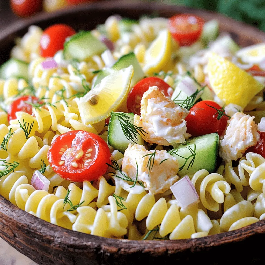 Für einen leckeren Krabben-Pasta-Salat brauchst du einige Hauptzutaten. Diese sind: - 225 g Rotini oder Fusilli Pasta - 240 g Lump Crab Meat, sorgfältig auf Schalenreste überprüft - 120 g Kirschtomaten, halbiert Diese Zutaten machen die Basis deines Salats. Die Pasta bringt den Biss, und die Krabben sorgen für einen tollen Geschmack. Um deinen Salat noch frischer und bunter zu machen, füge etwas Gemüse und Gewürze hinzu. Ich empfehle: - 1/2 Gurke, gewürfelt - 1/4 rote Paprika, fein gehackt - 1/4 rote Zwiebel, fein gehackt - 5 g Old Bay Gewürz - Salz und Pfeffer nach Geschmack Das Gemüse bringt Knackigkeit und Farbe. Old Bay Gewürz fügt eine besondere Note hinzu. Ein gutes Dressing macht den Unterschied. Für diesen Salat benötigst du: - 60 g Mayonnaise - 30 g griechischer Joghurt - 15 g Dijon-Senf - 15 ml frischer Zitronensaft Diese Mischung sorgt für Cremigkeit und Frische. Du kannst das Dressing nach deinem Geschmack anpassen. Probiere auch andere Kräuter oder Gewürze, um deinen Salat zu variieren. Für mehr Rezepte, schau dir den Full Recipe an. Um den perfekten Krabben-Pasta-Salat zu machen, beginne mit der Pasta. Nimm einen großen Topf und fülle ihn mit gesalzenem Wasser. Bring das Wasser zum Kochen. Füge dann 225 g Rotini oder Fusilli hinzu. Koche die Pasta nach den Anweisungen auf der Verpackung, bis sie al dente sind. Nach dem Kochen gieße die Pasta ab. Spüle sie kurz mit kaltem Wasser. Diese Schritte helfen, die Pasta abzukühlen und klebrig zu machen. Jetzt ist es Zeit für das Gemüse. Nimm eine große Rührschüssel. Füge die halbierten Kirschtomaten hinzu. Schneide 1/2 Gurke in kleine Würfel und gib sie dazu. Hacke 1/4 rote Paprika und 1/4 rote Zwiebel fein. Diese bunten Zutaten sorgen für Geschmack und Frische. Mische alles gut in der Schüssel. Für das Dressing brauchst du eine kleine Schüssel. Kombiniere 60 g Mayonnaise, 30 g griechischen Joghurt und 15 g Dijon-Senf. Gib 15 ml frischen Zitronensaft und 5 g Old Bay Gewürz hinzu. Rühre alles gut um, bis es eine glatte Mischung ist. Schmecke das Dressing mit Salz und Pfeffer ab. Dieses Dressing wird deinem Salat einen tollen Geschmack geben. Jetzt kommen die Hauptzutaten zusammen. Nimm die abgekühlte Pasta und das lump crab meat. Gib beides in die große Schüssel mit dem Gemüse. Gieße das Dressing gleichmäßig über die Zutaten. Mische alles vorsichtig, bis alles gut vermengt ist. Dieser Schritt sorgt dafür, dass jeder Bissen lecker schmeckt. Decke die Schüssel mit Frischhaltefolie ab und stelle sie für mindestens 30 Minuten in den Kühlschrank. Dieser Schritt ist wichtig, damit sich die Aromen entfalten können. Nach dem Kühlen kannst du den Salat servieren. Garniere ihn mit frischem Dill und Zitronenschnitzen. So wird der Krabben-Pasta-Salat schön und einladend. Wähle frisches oder gefrorenes Krabbenfleisch. Achte darauf, dass es hochwertig ist. Es sollte hell und saftig aussehen. Vermeide krabbenfleisch, das einen starken Geruch hat. Kaufen kannst du es in Dosen oder frisch im Fischgeschäft. Achte darauf, dass keine Schalenreste vorhanden sind. Hochwertiges Krabbenfleisch macht deinen Salat leckerer. Koche die Pasta in einem großen Topf mit gesalzenem Wasser. Setze das Wasser zuerst zum Kochen. Füge die Rotini oder Fusilli hinzu. Folge den Anweisungen auf der Verpackung für die Kochzeit. Probiere die Pasta einige Minuten vor dem Ende. Sie sollte bissfest, also al dente, sein. Gieße die Pasta ab und spüle sie mit kaltem Wasser ab. So bleibt die Pasta schön und fest. Das Dressing ist der Schlüssel zu einem großartigen Krabben-Pasta-Salat. Neben dem klassischen Rezept kannst du Variationen ausprobieren. Füge etwas Avocado oder Limettensaft für einen frischen Kick hinzu. Ein Spritzer Sojasauce kann einen asiatischen Touch geben. Du kannst auch frische Kräuter wie Basilikum oder Petersilie hinzufügen. Diese geben dem Salat mehr Aroma und Frische. Experimentiere mit den Aromen, um deinen perfekten Salat zu finden. Für das komplette Rezept, siehe [Full Recipe]. {{image_4}} Für einen mediterranen Krabben-Pasta-Salat verwende ich rote Paprika, Oliven und Feta-Käse. Ich tausche die Mayonnaise gegen ein einfaches Olivenöl-Zitronen-Dressing aus. Der frische Basilikum bringt einen tollen Geschmack. Dies macht den Salat leicht und hell. Du kannst auch etwas Knoblauch hinzufügen, um den Geschmack zu intensivieren. Für den asiatischen Stil kombiniere ich das Krabbenfleisch mit Sojasauce, Sesamöl und Ingwer. Ich füge auch Karottenstreifen und Edamame hinzu. Diese Zutaten geben dem Salat eine knackige Textur. Ein Spritzer Limettensaft bringt eine frische Note. Du kannst auch frische Korianderblätter als Garnitur verwenden. Wenn du eine vegetarische Variante machen möchtest, lasse das Krabbenfleisch einfach weg. Verwende stattdessen Bohnen oder Kichererbsen für Protein. Ergänze den Salat mit einer Vielzahl von buntem Gemüse. Avocado passt auch gut dazu und macht den Salat cremig. Für das Dressing nutze einen leichten Joghurt oder ein Kräuter-Dressing. Für alle Variationen kannst du die Grundrezepte und Zutaten aus dem [Full Recipe] anpassen. Krabben-Pasta-Salat bleibt am besten frisch, wenn du ihn in einem luftdichten Behälter aufbewahrst. Achte darauf, dass der Behälter gut verschlossen ist. So bleiben die Aromen erhalten und der Salat wird nicht trocken. Wenn du den Salat in einer Schüssel aufbewahrst, decke ihn mit Frischhaltefolie ab. Im Kühlschrank hält sich der Krabben-Pasta-Salat etwa drei bis vier Tage. Stelle sicher, dass die Temperatur unter 4 Grad Celsius liegt. Überprüfe vor dem Servieren immer auf Geruch oder Aussehen. Wenn etwas seltsam aussieht, wirf es lieber weg. Einfrieren ist nicht die beste Wahl für Krabben-Pasta-Salat. Die Konsistenz von Pasta und Krabben verändert sich beim Auftauen. Wenn du jedoch Reste einfrieren möchtest, teile den Salat in Portionen auf. Verwende gefrierfreundliche Behälter oder Beutel. Achte darauf, die Luft herauszudrücken. So kannst du die Reste bis zu einem Monat aufbewahren. Krabben-Pasta-Salat hält sich in einem luftdichten Behälter bis zu drei Tage im Kühlschrank. Achte darauf, ihn gut abzudecken, um die Frische zu bewahren. Nach drei Tagen kann der Salat zwar noch essbar sein, aber der Geschmack wird nicht mehr frisch sein. Ja, du kannst frisches Krabbenfleisch verwenden. Frisches Fleisch hat oft einen besseren Geschmack und eine festere Textur. Stelle sicher, dass du es gründlich reinigst und nach Schalenresten suchst. Das macht deinen Krabben-Pasta-Salat noch leckerer! Zu Krabben-Pasta-Salat passen viele Beilagen gut. Hier sind einige Ideen: - Knuspriges Baguette - Grüner Salat mit Zitronendressing - Gegrilltes Gemüse - Kartoffelsalat Diese Beilagen ergänzen die Aromen und machen das Essen vielfältig. Ja, es gibt viele glutenfreie Pasta-Optionen. Du kannst Pasta aus Reis, Quinoa oder Linsen verwenden. Diese Alternativen sind einfach zu finden und haben einen ähnlichen Geschmack. Achte darauf, dass du die Kochzeiten anpasst, um die perfekte Konsistenz zu erreichen. Für das vollständige Rezept, schau dir den [Full Recipe] an. Diese Anleitung zum Krabben-Pasta-Salat bietet alles, was du brauchst. Du hast die Hauptzutaten sowie die zusätzlichen Gemüse und Gewürze kennengelernt. Die Schritt-für-Schritt-Anleitung erklärt, wie man Pasta richtig kocht und was man beim Krabbenfleisch beachten sollte. Ich habe verschiedene Variationen vorgestellt und auch Tipps zur Lagerung gegeben. Denke daran, dass dieser Salat vielseitig ist und Spaß macht. Probiere eigene Ideen aus und genieße jeden Bissen!