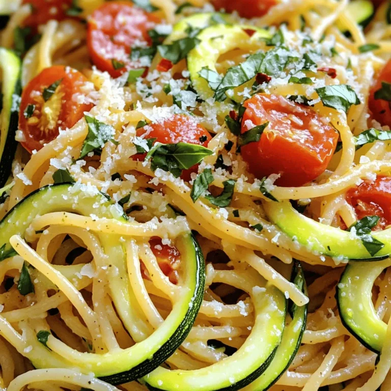 - 225 g Vollkornpasta (Spaghetti oder Fettuccine) - 2 mittlere Zucchini, spiralförmig geschnitten oder in dünne Streifen geschnitten - 3 reife Tomaten, gewürfelt Ich liebe es, mit Vollkornpasta zu kochen. Sie bietet mehr Nährstoffe als normale Pasta. Zucchini bringt eine tolle Frische mit. Ihre zarte Textur passt perfekt zu den Tomaten. Diese Mischung macht das Gericht leicht und bunt. - 2 Knoblauchzehen, fein gehackt - 2 Esslöffel Olivenöl - 1 Teelöffel rote Pfefferflocken (nach Geschmack anpassen) Knoblauch fügt einen tollen Geschmack hinzu. Ich brate ihn in Olivenöl an, um das Aroma zu entfalten. Rote Pfefferflocken geben eine schöne Schärfe. Man kann die Menge nach Belieben anpassen. Diese Gewürze sind der Schlüssel zu einem köstlichen Gericht. - Geriebener Parmesan - Frisches Basilikum Parmesan bringt einen herzhaften Geschmack. Ich streue ihn gerne über die Pasta. Frisches Basilikum sorgt für eine aromatische Note. Es macht das Gericht nicht nur lecker, sondern auch schön anzusehen. Diese optionalen Zutaten heben die Aromen hervor. Wenn du mehr erfahren möchtest, schaue dir das [Full Recipe] an. - Bereite einen großen Topf mit Wasser vor und füge Salz hinzu. - Bringe das Wasser zum Kochen. - Gib die Vollkornpasta in das Wasser und koche sie al dente. - Gieße die Pasta ab, aber bewahre 120 ml vom Pastawasser auf. - Erhitze das Olivenöl in einer großen Pfanne bei mittlerer Hitze. - Füge den fein gehackten Knoblauch und die roten Pfefferflocken hinzu. - Brate alles eine Minute lang an, bis es gut duftet. Achte darauf, dass der Knoblauch nicht verbrennt. - Gib die gewürfelten Tomaten in die Pfanne. - Lasse die Tomaten etwa 3-4 Minuten köcheln, bis sie weich sind. - Füge dann die Zucchini hinzu und koche alles weitere 3-5 Minuten. Die Zucchini sollte zart, aber noch bissfest sein. - Gib die gekochte Pasta in die Pfanne mit der Tomaten-Zucchini-Mischung. - Wenn die Sauce zu dick ist, füge nach und nach das aufbewahrte Pastawasser hinzu. - Mische alles gut, bis die Pasta gleichmäßig mit der Sauce bedeckt ist. - Mische das frische Basilikum unter die Pasta. - Würze das Gericht mit Salz und Pfeffer nach Geschmack. - Verteile die Pasta auf Tellern und bestreue sie mit geriebenem Parmesan. Für die vollständige Zubereitung kannst du das [Full Recipe] einsehen. Um die beste Pasta zu kochen, sollte sie al dente sein. Al dente bedeutet, dass die Pasta innen noch leicht fest ist. Koche die Pasta nicht zu lange, da sie sonst matschig wird. Achte darauf, die Anweisungen auf der Verpackung zu befolgen. Das richtige Timing ist der Schlüssel. Frische Kräuter machen einen großen Unterschied. Verwende frisches Basilikum, um den Geschmack zu heben. Ein Spritzer Zitrone am Ende gibt der Pasta eine frische Note. Es bringt das Aroma der Tomaten und Zucchini zur Geltung. Experimentiere mit verschiedenen Kräutern für neue Geschmäcker. Matschige Zucchini sind ein häufiges Problem. Überkoche die Zucchini nicht, damit sie ihren Biss behält. Füge sie erst spät hinzu, wenn die Tomaten fast fertig sind. Achte auch auf die Würze. Weniger ist oft mehr. Übermäßige Würzung kann die frischen Aromen überdecken. Halte es einfach und frisch für das beste Ergebnis. Um das gesamte Rezept zu entdecken, besuche die [Full Recipe]. {{image_4}} Du kannst Hühnchen oder Garnelen für mehr Geschmack hinzufügen. Das gibt deiner Pasta einen tollen Biss und macht sie sättigender. Wenn du eine vegetarische Option suchst, sind Kichererbsen oder Linsen ideal. Diese Alternativen sind reich an Proteinen und passen gut zu dem Gericht. Möchtest du mehr Farbe und Nährstoffe? Füge Paprika oder Spinat hinzu. Diese Gemüsesorten sind einfach zuzubereiten und bringen Frische in dein Gericht. Brokkoli oder Karotten sind auch großartige Optionen. Sie geben der Pasta eine knackige Textur und mehr Vitamine. Experimentiere mit verschiedenen Pastasorten. Du kannst glutenfreie Alternativen wählen, wie Reis- oder Linsenpasta. Diese sind perfekt für Menschen mit Glutenunverträglichkeit. Frische Pasta ist eine andere tolle Option. Sie hat einen einzigartigen Geschmack und eine zarte Textur. Für das vollständige Rezept schau dir die [Full Recipe] an. Nach dem Kochen lasse die Pasta auf Raumtemperatur abkühlen. Das hilft, Bakterien zu vermeiden. Verwende einen luftdichten Behälter, um die Pasta frisch zu halten. Ein Glasbehälter ist ideal, da er nicht riecht. Im Kühlschrank bleibt die Pasta bis zu drei Tage frisch. Achte auf Anzeichen für Verderb. Wenn die Pasta einen unangenehmen Geruch hat oder eine schleimige Textur zeigt, solltest du sie nicht essen. Um die Pasta einzufrieren, teile sie in Portionen auf. Lege sie in einen gefrierfesten Beutel und drücke die Luft heraus. So bleibt die Pasta bis zu drei Monate haltbar. Zum Auftauen lege die Portionen einfach in den Kühlschrank über Nacht. Erhitze die Pasta dann in der Mikrowelle oder in einer Pfanne. So bleibt der Geschmack erhalten. Die Zubereitung von Tomaten-Zucchini-Pasta dauert insgesamt etwa 30 Minuten. Die Vorbereitungszeit liegt bei 10 Minuten. Das Kochen der Pasta und das Braten der Zutaten nimmt weitere 20 Minuten in Anspruch. Diese schnelle und einfache Mahlzeit ist perfekt für einen Abend, wenn die Zeit knapp ist. Wenn Sie keine Zucchini haben, gibt es viele Alternativen. Sie können Auberginen oder Karotten nutzen. Auch Spinat oder Brokkoli passen gut in dieses Gericht. Diese Gemüse bringen neue Aromen und Farben. Experimentieren Sie ruhig mit verschiedenen Sorten und finden Sie Ihre Favoriten. Ja, dieses Rezept ist sehr gesund. Die Tomaten sind reich an Antioxidantien. Zucchini liefert viele Vitamine und Ballaststoffe. Vollkornpasta enthält mehr Nährstoffe als normale Pasta. Diese Kombination sorgt für eine nahrhafte und ausgewogene Mahlzeit, die gut für Ihren Körper ist. Ja, Sie können die Pasta im Voraus zubereiten. Kochen Sie die Pasta und die Sauce getrennt. Lassen Sie die Zutaten abkühlen, bevor Sie sie in einen Behälter geben. Im Kühlschrank hält sich die Pasta bis zu drei Tage. Am besten wärmen Sie sie in einer Pfanne mit etwas Wasser oder Öl auf. Ja, Sie können das Rezept leicht vegan machen. Lassen Sie den Käse weg oder verwenden Sie eine vegane Käsealternative. Statt Parmesan können Sie Hefeflocken nutzen, um einen ähnlichen Geschmack zu erzielen. So bleibt das Gericht lecker und vegan. Ja, es gibt eine glutenfreie Variante. Sie können glutenfreie Pasta verwenden. Diese Pasta gibt es in vielen Sorten, wie aus Reis oder Mais. Schauen Sie beim Einkaufen auf die Verpackung. So finden Sie die beste Option für Ihre Bedürfnisse. Zusammengefasst haben wir ein einfaches Rezept für Tomaten-Zucchini-Pasta durchgearbeitet. Du hast gelernt, wie du die Zutaten auswählst und die Schritte befolgst, um ein schmackhaftes Gericht zuzubereiten. Denk daran, die Pasta al dente zu kochen und frische Kräuter zu nutzen. Variiere mit Protein oder Gemüse für mehr Vielfalt. Du kannst die Reste auch lagern und sogar einfrieren. Kochen macht Spaß und gesundes Essen ist wichtig. Probiere das Rezept aus und genieße jeden Bissen!