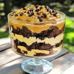 - 1 Packung Fudge-Brownie-Mix - 1 Tasse cremige Erdnussbutter - 1 Tasse Puderzucker - 1 Tasse Schlagsahne (oder Cool Whip) - 1 Tasse Schokoladenpudding (zubereitet) - 1 Tasse zerbröselte Schokoladenkekse (wie Oreos) - 1/2 Tasse Mini-Schokoladenstückchen - Optional: Gehackte Erdnüsse zur Garnierung Beim Zubereiten des Peanut Butter Fudge Brownie Trifle sind die richtigen Zutaten wichtig. Ich verwende oft einen Fudge-Brownie-Mix, da er einfach und lecker ist. Damit die Brownies perfekt werden, folge einfach den Anweisungen auf der Verpackung. Für die Erdnussbutterschicht mische ich cremige Erdnussbutter mit Puderzucker. Das ergibt eine süße und cremige Basis. Ich schlage auch Schlagsahne unter, um die Mischung luftig zu machen. Schokoladenpudding bringt zusätzliche Feuchtigkeit. Ich bereite ihn nach der Anleitung auf der Packung zu. Zerbröselte Schokoladenkekse sind der Crunch in diesem Dessert. Sie sorgen für einen tollen Kontrast zu den weichen Schichten. Mini-Schokoladenstückchen geben noch mehr Schokoladengeschmack. Wenn ich mag, füge ich auch gehackte Erdnüsse oben drauf. Sie sehen toll aus und schmecken knusprig. Um das Trifle zu machen, ist die Auswahl der Zutaten entscheidend. Du kannst all diese Zutaten in jedem Geschäft finden. Wenn du mehr über die Zubereitung erfahren möchtest, schau dir das Full Recipe an. Bereite die Brownies nach der Anleitung auf der Verpackung zu. Achte darauf, alle Zutaten gut zu vermischen. Nach dem Backen lasse die Brownies abkühlen. Wenn sie kühl sind, schneide sie in kleine Stücke. Diese Stücke sind die Basis unseres Trifles. Für die Erdnussbutterschicht vermische die cremige Erdnussbutter mit dem Puderzucker. Rühre, bis es eine glatte Masse gibt. Nimm dann die Schlagsahne und hebe sie vorsichtig unter die Erdnussbuttermischung. Diese Mischung wird leicht und luftig und macht das Trifle besonders lecker. Nehme ein großes Trifle-Gefäß oder kleine Gläser. Beginne mit einer Schicht Brownies am Boden. Dann füge eine Schicht der Erdnussbuttermischung hinzu. Verteile sie gleichmäßig. Danach kommt eine Schicht Schokoladenpudding. Streue die zerbröselten Kekse über den Pudding. Wiederhole die Schichten, bis das Gefäß voll ist. Beende mit der Erdnussbuttermischung obenauf. Garniere das Trifle mit Mini-Schokoladenstückchen und, wenn du magst, gehackten Erdnüssen. Stelle das Trifle für mindestens zwei Stunden in den Kühlschrank. So können sich die Aromen gut entfalten. Für das vollständige Rezept schau dir den Abschnitt "Full Recipe" an. Um die beste Erdnussbutterschicht zu machen, ist das richtige Verhältnis wichtig. Mische eine Tasse cremige Erdnussbutter mit einer Tasse Puderzucker. Diese Mischung sorgt für die perfekte Süße und Textur. Achte darauf, dass die Erdnussbutter weich ist. So lässt sie sich leichter vermengen. Beim Unterheben der Schlagsahne ist Geduld gefragt. Verwende einen Gummispatel. Nimm eine kleine Menge Schlagsahne und hebe sie vorsichtig unter die Erdnussbuttermischung. Wiederhole das langsam, bis alles gut vermischt ist. So bleibt die Mischung luftig und leicht. Die Präsentation ist wichtig, um den Wow-Faktor zu steigern. Verwende klare Gläser oder Schalen. Dadurch sieht man die schönen Schichten des Trifles. Jeder wird von den bunten Schichten begeistert sein. Für mehr Crunch und Farbe kannst du zusätzliche Garnierungen nutzen. Streue etwas gehackte Erdnüsse oder Schokoladenstückchen oben auf. Eine kleine Menge Schlagsahne macht das Dessert noch ansprechender. Gutes Zeitmanagement spart Nerven. Beginne mit der Vorbereitung der Brownies. Du kannst sie im Voraus zubereiten und abkühlen lassen. Während die Brownies kühlen, bereite die Erdnussbutterschicht vor. Die Kühlzeit beträgt mindestens zwei Stunden. Plane diese Zeit ein, damit das Trifle richtig gut schmeckt. So hast du immer alles im Blick und kannst deinen Gästen eine tolle Nachspeise servieren. {{image_4}} Wenn Sie eine Alternative zur Fudge-Brownie-Mischung suchen, können Sie hausgemachte Brownies verwenden. Ein einfaches Rezept könnte nur Butter, Zucker, Eier, Mehl und Kakao enthalten. Diese Brownies bieten einen frischen Geschmack und eine schöne Konsistenz. Für eine vegane oder glutenfreie Option probieren Sie schwarze Bohnen-Brownies. Diese sind reich an Ballaststoffen und Geschmack. Sie können auch Mandelmehl anstelle von Weizenmehl verwenden. Diese Optionen sind lecker und machen das Dessert für mehr Menschen zugänglich. Erdnussbutter ist ein Star in diesem Dessert, aber Sie können auch andere Nussbutter verwenden. Mandelbutter oder Cashewbutter geben dem Trifle einen neuen Twist. Diese Nussbutter sind lecker und bieten verschiedene Geschmäcker. Außerdem können Sie die Puddingschicht anpassen. Versuchen Sie Vanillepudding oder sogar Karamellpudding für einen süßen Kick. Diese kleinen Änderungen bringen Abwechslung in Ihr Trifle. Die Toppings machen das Dessert noch aufregender. Verwenden Sie frische Früchte wie Erdbeeren oder Himbeeren. Diese Früchte bieten eine frische Note und eine schöne Farbe. Sie können auch verschiedene Süßigkeiten oder Nüsse hinzufügen. Gehackte Erdnüsse oder bunte Schokoladenstückchen sorgen für zusätzlichen Crunch. Diese Toppings runden das Trifle perfekt ab und machen es noch ansprechender. Um die Frische des Trifles zu bewahren, lagern Sie es im Kühlschrank. Decken Sie das Trifle gut ab, um Gerüche zu vermeiden. So bleibt der Geschmack erhalten. Wie lange hält sich das Trifle? Im Kühlschrank bleibt es für etwa drei bis vier Tage frisch. Nach dieser Zeit kann die Konsistenz leiden. Lagern Sie die Brownies und Füllungen separat. Das verhindert, dass die Schichten matschig werden. Bewahren Sie die Brownies in einem luftdichten Behälter auf. So bleiben sie weich und lecker. Für das Zusammenstellen am Serviertag, nehmen Sie die Schichten heraus. Beginnen Sie mit den Brownies und fügen Sie die Füllungen hinzu. So bleibt alles frisch und schön. Wie friert man das Trifle ein? Teilen Sie es in Portionen auf und legen Sie es in luftdichte Behälter. So wird es einfacher, einzelne Portionen zu genießen. Beim Auftauen sollten Sie das Trifle über Nacht im Kühlschrank lassen. Achten Sie darauf, dass gefrorene Desserts ihre Textur verändern können. Es kann weicher oder wässriger werden. Das Trifle bleibt im Kühlschrank bis zu fünf Tage frisch. Lagern Sie es in einem luftdichten Behälter. Achten Sie darauf, dass es gut abgedeckt ist, um Gerüche zu vermeiden. Die Schichten bleiben bis zu einem gewissen Grad intakt. Jedoch kann die Konsistenz nach ein paar Tagen etwas weicher werden. Am besten genießen Sie das Trifle frisch innerhalb der ersten paar Tage. Ja, Sie können das Rezept im Voraus zubereiten. Bereiten Sie die Brownies und die Erdnussbutterschicht einen Tag vorher zu. Lagern Sie die Schichten getrennt im Kühlschrank. Am Serviertag schichten Sie alles in Ihr Trifle-Gefäß. Dadurch sparen Sie Zeit und können sich auf Ihre Gäste konzentrieren. Diese Planung macht das Servieren einfach und stressfrei. Ja, es gibt viele Alternativen zu Schokoladenpudding. Vanillepudding ist eine beliebte Wahl und passt gut zur Erdnussbutter. Für Fruchtliebhaber kann ein Himbeer- oder Erdbeerpudding auch interessant sein. Experimentieren Sie mit verschiedenen Geschmäckern. So finden Sie die perfekte Kombination für Ihr Trifle. Das Trifle macht großen Spaß und schmeckt lecker. Du hast gelernt, wie man es zubereitet, von den Zutaten bis zur Präsentation. Denk daran, die Schichten kreativ zu gestalten und zu variieren. So wird jedes Dessert zum Hit. Auch die Lagerung ist einfach und hält dein Trifle frisch. Jetzt weißt du, wie man ein perfektes Trifle kreiert und anrichtet. Viel Freude beim Ausprobieren und Genießen!
