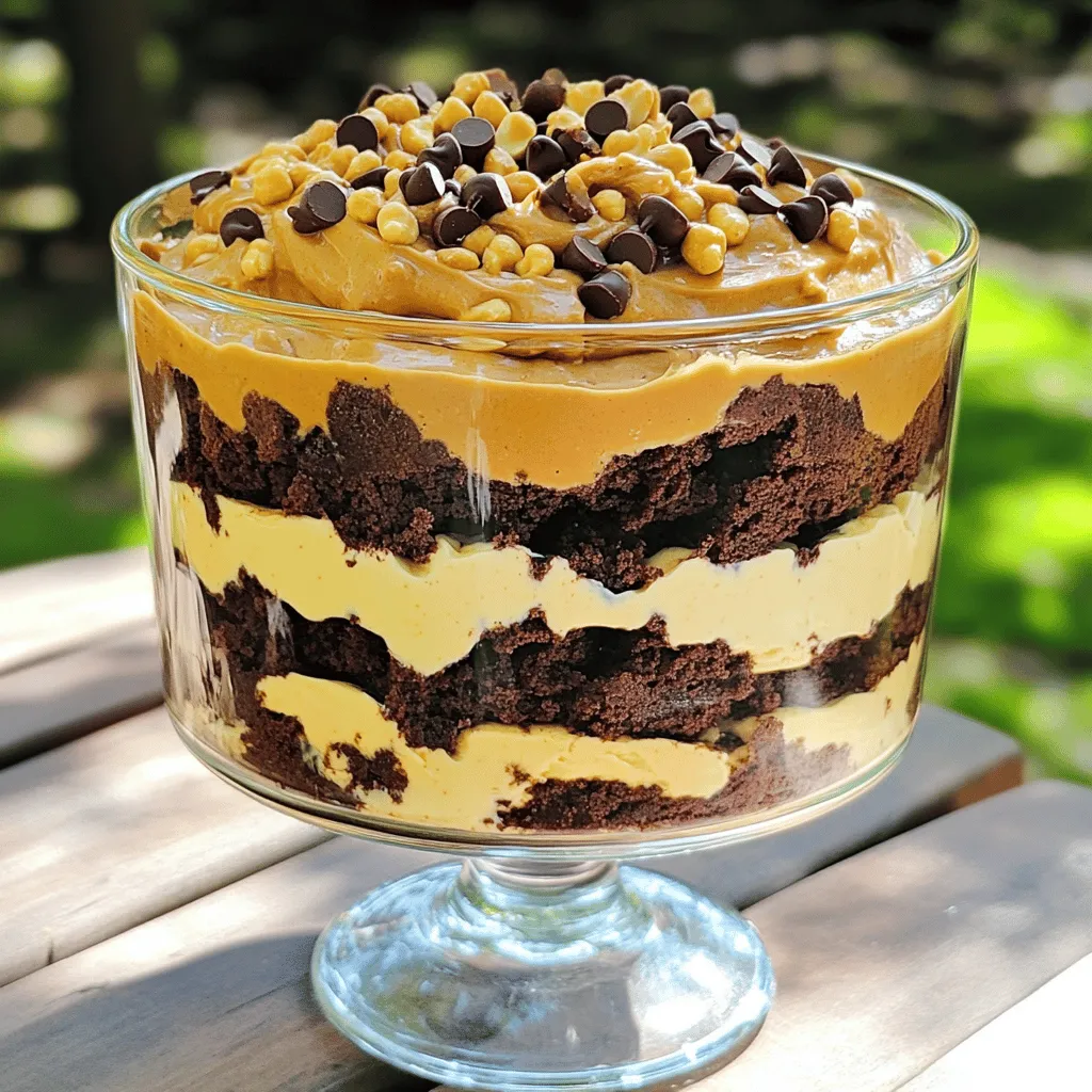 - 1 Packung Fudge-Brownie-Mix - 1 Tasse cremige Erdnussbutter - 1 Tasse Puderzucker - 1 Tasse Schlagsahne (oder Cool Whip) - 1 Tasse Schokoladenpudding (zubereitet) - 1 Tasse zerbröselte Schokoladenkekse (wie Oreos) - 1/2 Tasse Mini-Schokoladenstückchen - Optional: Gehackte Erdnüsse zur Garnierung Beim Zubereiten des Peanut Butter Fudge Brownie Trifle sind die richtigen Zutaten wichtig. Ich verwende oft einen Fudge-Brownie-Mix, da er einfach und lecker ist. Damit die Brownies perfekt werden, folge einfach den Anweisungen auf der Verpackung. Für die Erdnussbutterschicht mische ich cremige Erdnussbutter mit Puderzucker. Das ergibt eine süße und cremige Basis. Ich schlage auch Schlagsahne unter, um die Mischung luftig zu machen. Schokoladenpudding bringt zusätzliche Feuchtigkeit. Ich bereite ihn nach der Anleitung auf der Packung zu. Zerbröselte Schokoladenkekse sind der Crunch in diesem Dessert. Sie sorgen für einen tollen Kontrast zu den weichen Schichten. Mini-Schokoladenstückchen geben noch mehr Schokoladengeschmack. Wenn ich mag, füge ich auch gehackte Erdnüsse oben drauf. Sie sehen toll aus und schmecken knusprig. Um das Trifle zu machen, ist die Auswahl der Zutaten entscheidend. Du kannst all diese Zutaten in jedem Geschäft finden. Wenn du mehr über die Zubereitung erfahren möchtest, schau dir das Full Recipe an. Bereite die Brownies nach der Anleitung auf der Verpackung zu. Achte darauf, alle Zutaten gut zu vermischen. Nach dem Backen lasse die Brownies abkühlen. Wenn sie kühl sind, schneide sie in kleine Stücke. Diese Stücke sind die Basis unseres Trifles. Für die Erdnussbutterschicht vermische die cremige Erdnussbutter mit dem Puderzucker. Rühre, bis es eine glatte Masse gibt. Nimm dann die Schlagsahne und hebe sie vorsichtig unter die Erdnussbuttermischung. Diese Mischung wird leicht und luftig und macht das Trifle besonders lecker. Nehme ein großes Trifle-Gefäß oder kleine Gläser. Beginne mit einer Schicht Brownies am Boden. Dann füge eine Schicht der Erdnussbuttermischung hinzu. Verteile sie gleichmäßig. Danach kommt eine Schicht Schokoladenpudding. Streue die zerbröselten Kekse über den Pudding. Wiederhole die Schichten, bis das Gefäß voll ist. Beende mit der Erdnussbuttermischung obenauf. Garniere das Trifle mit Mini-Schokoladenstückchen und, wenn du magst, gehackten Erdnüssen. Stelle das Trifle für mindestens zwei Stunden in den Kühlschrank. So können sich die Aromen gut entfalten. Für das vollständige Rezept schau dir den Abschnitt "Full Recipe" an. Um die beste Erdnussbutterschicht zu machen, ist das richtige Verhältnis wichtig. Mische eine Tasse cremige Erdnussbutter mit einer Tasse Puderzucker. Diese Mischung sorgt für die perfekte Süße und Textur. Achte darauf, dass die Erdnussbutter weich ist. So lässt sie sich leichter vermengen. Beim Unterheben der Schlagsahne ist Geduld gefragt. Verwende einen Gummispatel. Nimm eine kleine Menge Schlagsahne und hebe sie vorsichtig unter die Erdnussbuttermischung. Wiederhole das langsam, bis alles gut vermischt ist. So bleibt die Mischung luftig und leicht. Die Präsentation ist wichtig, um den Wow-Faktor zu steigern. Verwende klare Gläser oder Schalen. Dadurch sieht man die schönen Schichten des Trifles. Jeder wird von den bunten Schichten begeistert sein. Für mehr Crunch und Farbe kannst du zusätzliche Garnierungen nutzen. Streue etwas gehackte Erdnüsse oder Schokoladenstückchen oben auf. Eine kleine Menge Schlagsahne macht das Dessert noch ansprechender. Gutes Zeitmanagement spart Nerven. Beginne mit der Vorbereitung der Brownies. Du kannst sie im Voraus zubereiten und abkühlen lassen. Während die Brownies kühlen, bereite die Erdnussbutterschicht vor. Die Kühlzeit beträgt mindestens zwei Stunden. Plane diese Zeit ein, damit das Trifle richtig gut schmeckt. So hast du immer alles im Blick und kannst deinen Gästen eine tolle Nachspeise servieren. {{image_4}} Wenn Sie eine Alternative zur Fudge-Brownie-Mischung suchen, können Sie hausgemachte Brownies verwenden. Ein einfaches Rezept könnte nur Butter, Zucker, Eier, Mehl und Kakao enthalten. Diese Brownies bieten einen frischen Geschmack und eine schöne Konsistenz. Für eine vegane oder glutenfreie Option probieren Sie schwarze Bohnen-Brownies. Diese sind reich an Ballaststoffen und Geschmack. Sie können auch Mandelmehl anstelle von Weizenmehl verwenden. Diese Optionen sind lecker und machen das Dessert für mehr Menschen zugänglich. Erdnussbutter ist ein Star in diesem Dessert, aber Sie können auch andere Nussbutter verwenden. Mandelbutter oder Cashewbutter geben dem Trifle einen neuen Twist. Diese Nussbutter sind lecker und bieten verschiedene Geschmäcker. Außerdem können Sie die Puddingschicht anpassen. Versuchen Sie Vanillepudding oder sogar Karamellpudding für einen süßen Kick. Diese kleinen Änderungen bringen Abwechslung in Ihr Trifle. Die Toppings machen das Dessert noch aufregender. Verwenden Sie frische Früchte wie Erdbeeren oder Himbeeren. Diese Früchte bieten eine frische Note und eine schöne Farbe. Sie können auch verschiedene Süßigkeiten oder Nüsse hinzufügen. Gehackte Erdnüsse oder bunte Schokoladenstückchen sorgen für zusätzlichen Crunch. Diese Toppings runden das Trifle perfekt ab und machen es noch ansprechender. Um die Frische des Trifles zu bewahren, lagern Sie es im Kühlschrank. Decken Sie das Trifle gut ab, um Gerüche zu vermeiden. So bleibt der Geschmack erhalten. Wie lange hält sich das Trifle? Im Kühlschrank bleibt es für etwa drei bis vier Tage frisch. Nach dieser Zeit kann die Konsistenz leiden. Lagern Sie die Brownies und Füllungen separat. Das verhindert, dass die Schichten matschig werden. Bewahren Sie die Brownies in einem luftdichten Behälter auf. So bleiben sie weich und lecker. Für das Zusammenstellen am Serviertag, nehmen Sie die Schichten heraus. Beginnen Sie mit den Brownies und fügen Sie die Füllungen hinzu. So bleibt alles frisch und schön. Wie friert man das Trifle ein? Teilen Sie es in Portionen auf und legen Sie es in luftdichte Behälter. So wird es einfacher, einzelne Portionen zu genießen. Beim Auftauen sollten Sie das Trifle über Nacht im Kühlschrank lassen. Achten Sie darauf, dass gefrorene Desserts ihre Textur verändern können. Es kann weicher oder wässriger werden. Das Trifle bleibt im Kühlschrank bis zu fünf Tage frisch. Lagern Sie es in einem luftdichten Behälter. Achten Sie darauf, dass es gut abgedeckt ist, um Gerüche zu vermeiden. Die Schichten bleiben bis zu einem gewissen Grad intakt. Jedoch kann die Konsistenz nach ein paar Tagen etwas weicher werden. Am besten genießen Sie das Trifle frisch innerhalb der ersten paar Tage. Ja, Sie können das Rezept im Voraus zubereiten. Bereiten Sie die Brownies und die Erdnussbutterschicht einen Tag vorher zu. Lagern Sie die Schichten getrennt im Kühlschrank. Am Serviertag schichten Sie alles in Ihr Trifle-Gefäß. Dadurch sparen Sie Zeit und können sich auf Ihre Gäste konzentrieren. Diese Planung macht das Servieren einfach und stressfrei. Ja, es gibt viele Alternativen zu Schokoladenpudding. Vanillepudding ist eine beliebte Wahl und passt gut zur Erdnussbutter. Für Fruchtliebhaber kann ein Himbeer- oder Erdbeerpudding auch interessant sein. Experimentieren Sie mit verschiedenen Geschmäckern. So finden Sie die perfekte Kombination für Ihr Trifle. Das Trifle macht großen Spaß und schmeckt lecker. Du hast gelernt, wie man es zubereitet, von den Zutaten bis zur Präsentation. Denk daran, die Schichten kreativ zu gestalten und zu variieren. So wird jedes Dessert zum Hit. Auch die Lagerung ist einfach und hält dein Trifle frisch. Jetzt weißt du, wie man ein perfektes Trifle kreiert und anrichtet. Viel Freude beim Ausprobieren und Genießen!