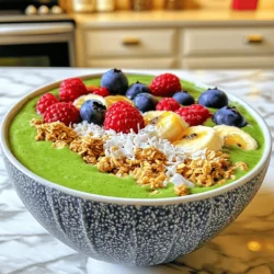 - Frische Spinatblätter - Gefrorene Banane - Griechischer Joghurt oder pflanzlicher Joghurt Die Hauptzutaten sind einfach und nährstoffreich. Frische Spinatblätter geben eine grüne Farbe und viele Vitamine. Die gefrorene Banane macht den Smoothie schön cremig und süß. Du kannst griechischen Joghurt verwenden, um die Proteine zu erhöhen. Wenn du vegan bist, ist pflanzlicher Joghurt eine gute Wahl. - Verschiedene Proteinpulver (Vanille oder Schokolade) - Alternativen wie Nussbutter oder Quark Es gibt viele Optionen für zusätzliches Protein. Du kannst Proteinpulver in Vanille oder Schokolade verwenden. Diese geben Geschmack und Nährstoffe. Eine andere Option ist Nussbutter. Sie gibt gesunde Fette und ist lecker. Quark ist auch gut, wenn du mehr Protein brauchst. - Granola - Frische Beeren - Kokosnussfleisch oder zusätzliche Nüsse Toppings machen den Smoothie Bowl besonders. Granola fügt Knusprigkeit hinzu. Du kannst frische Beeren wie Erdbeeren oder Heidelbeeren nehmen. Sie sind süß und gesund. Kokosnussfleisch oder Nüsse geben einen extra Crunch. Diese kleinen Details machen das Essen schön und schmackhaft. Für das vollständige Rezept schaue dir die [Full Recipe] an. Bereite deinen Mixer vor und füge die Zutaten hinzu. Ich starte mit 1 Tasse frischen Spinatblättern. Dann kommt 1 gefrorene Banane dazu. Der griechische Joghurt bringt Cremigkeit, also füge 1/2 Tasse davon hinzu. Vergiss das Proteinpulver nicht! Nimm eine Portion in Vanille oder Schokolade. Jetzt kommt 1/2 Tasse Mandelmilch dazu. Mixe alles gut durch, bis die Mischung glatt ist. Jetzt fügen wir die Extras hinzu. Gib 1 Esslöffel Chiasamen und 1 Esslöffel Mandelbutter dazu. Mixe alles erneut für etwa 10 Sekunden. Wenn die Mischung zu dick ist, füge etwas mehr Mandelmilch hinzu. So erreichst du die perfekte Konsistenz für deinen Smoothie. Gieße den Smoothie in eine große Schüssel. Jetzt kommt der kreative Teil! Garnieren ist wichtig. Streue 1/4 Tasse Granola darüber. Füge 1 Esslöffel geraspeltes Kokosnussfleisch hinzu. Frische Beeren machen den Smoothie bunt. Du kannst Erdbeeren, Heidelbeeren oder Himbeeren verwenden. Wenn du etwas Süße willst, träufle ein bisschen Honig oder Ahornsirup darüber. Serviere sofort mit einem Löffel und genieße deine proteinreiche Mahlzeit! Um die beste Konsistenz zu erreichen, nutze gefrorene Früchte. Sie machen deinen Smoothie schön kalt und dick. Wenn du frische Früchte verwendest, wird die Mischung oft zu flüssig. Achte auch auf die Flüssigkeitsmenge. Beginne mit weniger Mandelmilch und füge nach Bedarf mehr hinzu. So kontrollierst du die Dicke. Kombiniere verschiedene Proteinquellen für einen stärkeren Effekt. Griechischer Joghurt und Proteinpulver sind toll zusammen. Du kannst auch Nussbutter oder Quark nutzen. Vergiss nicht, gesunde Fette und Ballaststoffe hinzuzufügen. Chiasamen sind eine großartige Wahl. Sie liefern Ballaststoffe und Omega-3-Fette. Du kannst den Smoothie nach deinem Geschmack süßen. Honig und Ahornsirup sind beliebte Optionen. Probiere auch Stevia oder Agavendicksaft. Wenn du glutenfrei oder vegan bist, wähle die richtigen Produkte. Pflanzlicher Joghurt und glutenfreies Granola sind super Alternativen. So kannst du deinen Protein Smoothie Bowl ganz nach deinen Wünschen gestalten. {{image_4}} Um eine vegane Protein Smoothie Bowl zu machen, kannst du einfache Ersatzprodukte verwenden. Statt griechischem Joghurt wähle pflanzlichen Joghurt. Mandel-, Soja- oder Kokosjoghurt sind großartige Optionen. Für das Proteinpulver nutze eine pflanzliche Variante, wie Erbsen- oder Hanfprotein. Diese Optionen sind schmackhaft und nahrhaft. Beliebte pflanzliche Proteinquellen sind auch Nussbutter und Chiasamen. Sie bieten nicht nur Protein, sondern auch gesunde Fette. Du kannst auch Haferflocken oder Leinsamen hinzufügen, um noch mehr Nährstoffe zu erhalten. Wenn du Schokolade liebst, füge einfach Kakaopulver zu deiner Mischung hinzu. Ein bis zwei Esslöffel Kakao reichen aus, um einen reichhaltigen Geschmack zu erzielen. Das gibt deiner Bowl eine schokoladige Note und hält sie gesund. Für schokoladige Toppings schlage vor, dunkle Schokolade oder Kakaonibs zu verwenden. Außerdem passen Haselnüsse oder Mandeln perfekt dazu. Diese Toppings sorgen für einen knusprigen Biss und machen deine Bowl unwiderstehlich. Für eine tropische Protein Smoothie Bowl kombiniere Ananas und Kokosnuss. Diese Früchte bringen einen frischen, süßen Geschmack. Füge ein paar Stücke gefrorene Ananas zu deiner Mischung hinzu. Das gibt dir ein echtes Urlaubsgefühl. Innovatives Garnieren mit exotischen Früchten macht deine Bowl besonders. Verwende Mango, Papaya oder Kiwi, um Farbe und Geschmack hinzuzufügen. Ein paar Minzblätter runden das Ganze ab und machen es noch attraktiver. Für das gesamte Rezept, sieh dir die [Full Recipe] an. Wenn Sie einen Rest Ihrer Protein Smoothie Bowl haben, lagern Sie ihn richtig. Gießen Sie den Rest in einen luftdichten Behälter. Stellen Sie sicher, dass der Deckel fest sitzt. So bleibt der Geschmack frisch. Sie können die Bowl bis zu zwei Tage im Kühlschrank aufbewahren. Für die Wiederverwendung am nächsten Tag können Sie die Bowl einfach umrühren. Wenn die Konsistenz zu dick ist, fügen Sie etwas Mandelmilch hinzu. Mischen Sie alles gut, um die frische Textur wiederherzustellen. Wenn Sie mehr als eine Portion machen, frieren Sie den Rest ein. Gießen Sie die Bowl in eine geeignete Portion. Verwenden Sie dafür luftdichte Behälter, um Gefrierbrand zu vermeiden. Beschriften Sie die Behälter mit dem Datum. So wissen Sie, wie lange sie haltbar sind. Für die spätere Zubereitung tauen Sie die Portion über Nacht im Kühlschrank auf. Am Morgen können Sie sie dann einfach umrühren und genießen. Wenn Sie möchten, fügen Sie frische Toppings hinzu, um den Geschmack zu verbessern. Um den Protein Smoothie Bowl anzupassen, denke an deine diätetischen Bedürfnisse. Wenn du vegan bist, wähle pflanzlichen Joghurt und Proteinpulver. Du kannst auch die Milch durch eine pflanzliche Alternative ersetzen. Möchtest du mehr Ballaststoffe? Füge Haferflocken oder Leinsamen hinzu. Für eine süßere Note nimm Datteln oder eine Banane. Jeder kann diesen Bowl so machen, dass er ihm schmeckt. Die besten Toppings machen deinen Smoothie Bowl noch besser. Hier sind einige beliebte und nährstoffreiche Optionen: - Granola für den Crunch - Frische Beeren wie Erdbeeren oder Heidelbeeren - Geraspeltes Kokosnussfleisch für einen tropischen Geschmack - Nüsse oder Samen für gesunde Fette - Honig oder Ahornsirup für zusätzliche Süße Experimentiere mit verschiedenen Toppings, um deinen Lieblingsgeschmack zu finden. Ja, dieser Smoothie Bowl ist großartig für eine Mahlzeit. Er enthält viele Nährstoffe, die dir Energie geben. Die Kombination aus Spinat, Joghurt und Proteinpulver sorgt für eine ausgewogene Mahlzeit. Die Chiasamen und Nüsse fügen gesunde Fette hinzu, die dich länger satt machen. Du bekommst eine gute Mischung aus Kohlenhydraten, Proteinen und Fetten. So bleibst du gut genährt und zufrieden. Ein Protein Smoothie Bowl ist einfach zuzubereiten und sehr gesund. Wir haben die Hauptzutaten, die verschiedenen Proteinoptionen und kreative Toppings besprochen. Wichtige Tipps helfen dir, die perfekte Konsistenz und Nährstoffvielfalt zu erreichen. Du kannst außerdem verschiedene Variationen ausprobieren, die deinen Geschmack treffen. Denk daran, die Reste richtig zu lagern oder für später einzufrieren. So hast du immer eine gesunde Option zur Hand. Experimentiere und finde deine Lieblingskombi!