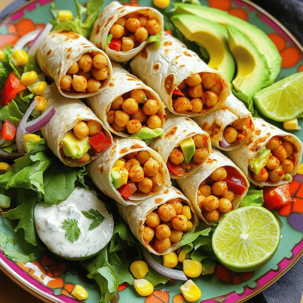 - 1 Dose (425 g) Kichererbsen, abgetropft und gewaschen - 4 große Vollkorn-Tortillas - 1 Tasse Maiskörner (frisch, gefroren oder aus der Dose) - ½ rote Paprika, gewürfelt - ½ Tasse rote Zwiebel, fein gehackt - 1 Avocado, in Scheiben geschnitten - 1 Tasse gemischte Salatblätter - 1 Esslöffel Olivenöl - 1 Teelöffel geräuchertes Paprikapulver - 1 Teelöffel gemahlener Kreuzkümmel - ½ Teelöffel Cayennepfeffer (nach Geschmack anpassen) - Salz und Pfeffer nach Geschmack Kichererbsen sind die Hauptzutat in diesem Rezept. Sie sind proteinreich und gesund. Vollkorn-Tortillas bieten eine gute Basis für die Wraps. Sie sind nahrhaft und haben einen tollen Geschmack. Gemüse wie Paprika und Zwiebeln geben Farbe und Crunch. Das Olivenöl hilft, alles gut zu braten und zu würzen. - ½ Tasse griechischer Joghurt oder veganer Joghurt - 2 Esslöffel Limettensaft - Hot Sauce (optional) Die Joghurt-Creme bietet eine erfrischende Note zu den Wraps. Sie hilft, die Schärfe der Gewürze auszugleichen. Limettensaft bringt Frische und einen tollen Geschmack. Wenn Sie es schärfer mögen, fügen Sie etwas Hot Sauce hinzu. Diese Zutaten runden das Gericht ab und machen es noch leckerer. Für die vollständige Anleitung und weitere Tipps schauen Sie sich das [Full Recipe] an. Zuerst nimmst du die Kichererbsen. Du kannst eine Dose verwenden. Sei sicher, sie sind gut abgewaschen. Zerdrücke die Hälfte der Kichererbsen in einer Schüssel. Nutze eine Gabel oder einen Kartoffelstampfer. Die anderen Kichererbsen bleiben ganz. So hast du mehr Textur in der Füllung. Würze die zerdrückten Kichererbsen. Füge geräuchertes Paprikapulver, Kreuzkümmel, Cayennepfeffer, Salz und Pfeffer hinzu. Mische alles gut. Das gibt viel Geschmack. Erhitze einen Esslöffel Olivenöl in einer Pfanne. Die Hitze sollte mittel sein. Gib die Kichererbsen-Mischung in die Pfanne. Brate sie etwa 5 bis 7 Minuten lang an. Rühre oft um, bis sie warm sind. Jetzt ist es Zeit für das Gemüse! Füge eine Tasse Mais, gewürfelte Paprika und gehackte Zwiebel hinzu. Lass das Gemüse 3 bis 4 Minuten garen. Es sollte zart und knackig sein. Jetzt stellst du die Wraps zusammen. Lege eine große Tortilla flach auf die Arbeitsfläche. Gib eine großzügige Portion der Kichererbsen-Mischung in die Mitte. Füge Avocadoscheiben und eine Handvoll gemischte Salatblätter hinzu. Träufle etwas Limetten-Joghurt-Sauce darüber. Klappe die Seiten der Tortilla nach innen. Rolle sie dann von unten nach oben auf. Wenn du möchtest, kannst du den Wrap in einer Pfanne anbraten. Dies macht ihn knusprig. Schneide den Wrap in der Mitte durch und genieße ihn. Du findest die vollständige Rezeptanleitung unter [Full Recipe]. - Verwenden Sie frische Kichererbsen für den besten Geschmack. - Dosenkichererbsen sind schnell und praktisch. - Spülen Sie die Kichererbsen gut ab, um Konservierungsstoffe zu entfernen. - Zerdrücken Sie die Kichererbsen leicht für mehr Textur in Ihren Wraps. - Wählen Sie große Vollkorn-Tortillas für Stabilität. - Erhitzen Sie die Tortillas kurz in einer Pfanne, um sie knusprig zu machen. - Füllen Sie die Tortilla nicht übermäßig, damit sie sich gut rollen lässt. - Braten Sie die Wraps in einer Pfanne, um eine goldbraune Kruste zu erzielen. - Servieren Sie die Wraps auf einem bunten Teller. - Fügen Sie eine Schüssel mit zusätzlicher Limetten-Joghurt-Sauce hinzu. - Limettenviertel zum Auspressen sorgen für frischen Geschmack. - Garnieren Sie mit frischem Koriander für einen Farbtupfer. - Kombinieren Sie die Wraps mit knackigem Salat oder frischem Gemüse. Für die vollständige Zubereitung schauen Sie sich das Full Recipe an. {{image_4}} Sie können den Joghurt leicht ersetzen. Verwenden Sie stattdessen einen cremigen pflanzlichen Joghurt. Ich mag Kokos- oder Sojajoghurt. Diese Varianten bieten einen tollen Geschmack. Für Proteine sind gebratene Tofuwürfel eine gute Wahl. Sie fügen eine schöne Textur hinzu und machen die Wraps reichhaltig. Möchten Sie es schärfer? Fügen Sie extra Cayennepfeffer oder Chili-Pulver hinzu. Eine Prise Kreuzkümmel bringt noch mehr Geschmack. Auch scharfe Saucen sind eine tolle Ergänzung. Probieren Sie Sriracha oder eine scharfe Salsa. Diese bringen Würze und Frische in Ihre Wraps. Nutzen Sie frisches, saisonales Gemüse. Im Frühling sind Spargel oder Zucchini toll. Im Sommer passen Tomaten und Paprika perfekt. Im Herbst können Kürbiswürfel hinzugefügt werden. Diese Zutaten bieten nicht nur Geschmack, sondern auch Farben. Experimentieren Sie mit verschiedenen Kombinationen, um Ihre eigenen Wraps zu kreieren. Um die Wraps frisch zu halten, lege sie in einen luftdichten Behälter. Lagere sie im Kühlschrank. Sie bleiben so bis zu drei Tage genießbar. Wenn du die Wraps aufbewahrst, stelle sicher, dass sie gut abgedeckt sind. So verhindern wir, dass sie trocken werden. Wenn du die Wraps länger aufbewahren willst, friere sie ein. Wickele jeden Wrap in Frischhaltefolie. Danach lege sie in einen Gefrierbeutel. So bleiben sie bis zu drei Monate frisch. Zum Auftauen lege sie einfach in den Kühlschrank, bis sie weich sind. Du kannst sie auch in der Mikrowelle aufwärmen. Um die Wraps für unterwegs vorzubereiten, stelle sie am besten am Abend zuvor her. Wickel sie in Folie oder ein sauberes Küchentuch. So bleiben sie frisch und lecker. Du kannst sie auch in einer Lunchbox transportieren. Achte darauf, dass sie nicht zerdrückt werden. So hast du ein schnelles und gesundes Mittagessen. Für mehr Rezepte, schau dir das [Full Recipe] an. Die Wraps sind im Kühlschrank etwa 3 Tage frisch. Bewahre sie in einem luftdichten Behälter auf. Um die Frische zu verlängern, lege ein Blatt Papier zwischen die Wraps. Das verhindert, dass sie aneinander kleben. Achte darauf, die Wraps vor dem Verzehr gut zu erwärmen. Ja, du kannst die Wraps im Ofen backen. Heize den Ofen auf 190 Grad Celsius vor. Lege die gefalteten Wraps auf ein Backblech. Backe sie etwa 10 bis 15 Minuten, bis sie knusprig sind. Wende sie nach der Hälfte der Zeit, damit sie gleichmäßig garen. So erhältst du einen leckeren, goldbraunen Crunch. Zu den Wraps passen viele Beilagen. Hier sind einige Ideen: - Guacamole: Diese cremige Avocado-Mischung ergänzt die Wraps perfekt. - Salsa: Eine frische Tomatensalsa bringt Farbe und Geschmack. - Hummus: Ideal für einen zusätzlichen Protein-Kick. - Salat: Ein einfacher grüner Salat sorgt für Frische. - Chips: Knusprige Tortilla-Chips sind ein toller Snack dazu. Für die besten Ergebnisse, serviere die Wraps mit einer Auswahl dieser Beilagen. So wird jede Mahlzeit zu einem besonderen Erlebnis! Zusammenfassend bietet der Artikel eine klare Anleitung für leckere Kichererbsen-Wraps. Von den Hauptzutaten bis zur Zubereitung und Lagerung sind alle wichtigen Punkte abgedeckt. Du hast viele Möglichkeiten, den Wraps deine persönliche Note zu geben. Sei kreativ mit Gewürzen und Gemüse! Mit den Tipps und Variationen kannst du jederzeit neue Geschmäcker entdecken. Jetzt liegt es an dir, diese köstlichen Wraps selbst auszuprobieren und zu genießen. Viel Spaß beim Kochen!