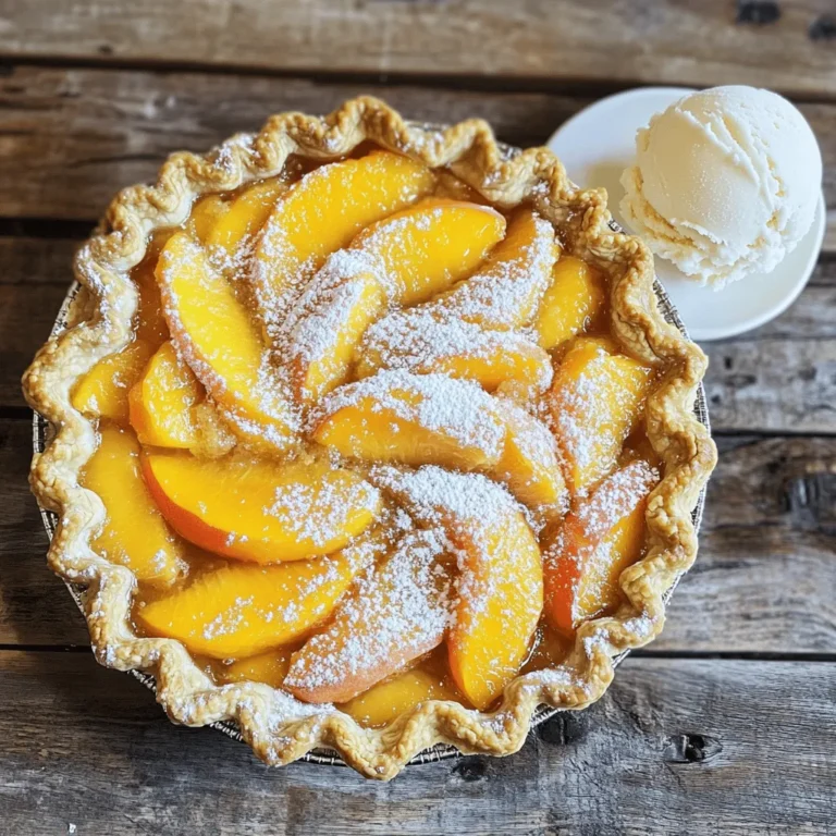 Für einen leckeren Pfirsich Crinkle Pie brauchst du frische und einfache Zutaten. Hier sind die Hauptzutaten: - 2 Tassen frische Pfirsiche, geschält und in Scheiben geschnitten - 1 Tasse Kristallzucker - 2 Esslöffel Speisestärke - 1 Teelöffel Vanilleextrakt - 1 Teelöffel Zitronensaft - 1 vorgebackener Pie-Boden (aus dem Geschäft oder homemade) - 1 großes Ei, verquirlt (für die Eiwäsche) - 1 Esslöffel Puderzucker (zum Bestäuben) Die frischen Pfirsiche geben deinem Pie den besten Geschmack. Achte darauf, dass sie reif und saftig sind. Um den Pfirsich Crinkle Pie zuzubereiten, benötigst du einige Kochutensilien: - Eine große Schüssel - Ein Nudelholz - Eine 9-Zoll-Pie-Form - Ein Backblech - Ein Messer - Ein Schneidebrett Diese Utensilien helfen dir, die Schritte schnell und einfach zu erledigen. Die Wahl der richtigen Pfirsiche ist wichtig. So findest du die besten: - Suche nach Pfirsichen, die fest, aber leicht weich sind. - Achte auf eine schöne, goldene Farbe. - Vermeide Pfirsiche mit Druckstellen oder dunklen Flecken. - Kaufe, wenn möglich, saisonale Pfirsiche aus der Region. Frische Pfirsiche machen den Pie saftig und aromatisch. Du kannst das Rezept mit einer Vielzahl von Pfirsichen ausprobieren, um unterschiedliche Geschmäcker zu erleben. Wenn du mehr über die Zubereitung erfahren möchtest, schaue dir das Full Recipe an. Beginne mit den frischen Pfirsichen. Du benötigst zwei Tassen, geschält und in Scheiben geschnitten. Mische die Pfirsiche in einer großen Schüssel mit einem ganzen Glas Kristallzucker. Füge zwei Esslöffel Speisestärke hinzu. Das hilft, die Füllung dick zu machen. Dann kommt ein Teelöffel Vanilleextrakt und ein Teelöffel Zitronensaft dazu. Rühre alles vorsichtig um. Lass die Mischung für zehn bis fünfzehn Minuten stehen. So können die Säfte der Pfirsiche austreten. Wenn die Füllung steht, bereite den Pie-Boden vor. Du kannst einen gekauften Boden verwenden oder einen selbst machen. Rolle den Boden auf einer sauberen Fläche aus. Lege ihn in eine 9-Zoll-Pie-Form und schneide die überstehenden Ränder ab. Ein schöner Boden ist wichtig für ein gutes Aussehen und einen guten Geschmack. Heize deinen Ofen auf 220°C vor. Gieße die Pfirsichfüllung gleichmäßig in deinen vorbereiteten Pie-Boden. Nutze den überstehenden Teig, um kleine Formen zu machen. Lege diese auf die Füllung. Bestreiche den oberen Teig mit einem verquirlten Ei, damit er schön goldbraun wird. Stelle die Pie auf ein Backblech, um Tropfen aufzufangen. Backe sie für 25 bis 30 Minuten, bis die Kruste goldbraun und die Füllung sprudelnd ist. Lass die Pie nach dem Backen mindestens 15 Minuten abkühlen. Bestäube die Oberfläche mit Puderzucker für eine süße Note. Du hast jetzt ein köstliches Pfirsich Crinkle Pie! Für das vollständige Rezept, schau dir bitte den Abschnitt "Pfirsich Crinkle Pie Rezept für fruchtigen Genuss" an. Wähle die besten Pfirsiche für deinen Crinkle Pie. Achte auf reife, frische Früchte. Sie sollten fest, aber leicht weich sein. Der Duft ist wichtig. Er sollte süß und fruchtig sein. Vermeide Pfirsiche mit Druckstellen oder Flecken. Es lohnt sich, die Pfirsiche im Sommer zu kaufen. Dann sind sie am besten. Die richtige Temperatur macht einen großen Unterschied. Heize deinen Ofen auf 220°C vor. Diese hohe Temperatur sorgt für eine knusprige Kruste. Sie hilft auch, die Füllung gleichmäßig zu garen. Wenn du die Temperatur zu niedrig wählst, wird die Kruste weich. Achte darauf, die Pie auf einem Backblech zu backen. So fängst du eventuelle Tropfen auf. Die Präsentation ist wichtig für jeden Kuchen. Lass die Pie nach dem Backen abkühlen. Bestäube sie mit Puderzucker. Das gibt einen schönen Glanz. Serviere die Pie warm oder bei Zimmertemperatur. Eine Kugel Vanilleeis passt perfekt dazu. Du kannst auch einen Minzzweig zur Dekoration benutzen. Das sieht toll aus und schmeckt frisch. Wenn du Gäste hast, wird dieser Kuchen sie begeistern. {{image_4}} Du kannst die Pfirsiche leicht durch andere Früchte ersetzen. Äpfel sind eine tolle Wahl. Ihre Süße passt gut zur Füllung. Auch Beeren wie Himbeeren oder Blaubeeren bringen Farbe und Geschmack. Mischfrüchte sind auch beliebt. Kombiniere Pfirsiche mit Kirschen oder Aprikosen für ein neues Erlebnis. Diese Variationen geben deinem Pie einen frischen Twist. Für einen glutenfreien Pie-Boden gibt es viele Optionen. Du kannst Mandelmehl oder Kokosmehl verwenden. Diese Mehle bringen einen einzigartigen Geschmack. Ein fertiger glutenfreier Boden aus dem Geschäft ist auch eine schnelle Lösung. Achte darauf, dass er gut gebacken ist. So wird dein Pie knusprig und lecker. Gewürze können deinem Pfirsich Crinkle Pie das gewisse Etwas verleihen. Zimt ist eine beliebte Wahl. Er harmoniert gut mit der Süße der Pfirsiche. Muskatnuss gibt einen warmen, reichen Geschmack. Ein Hauch von Ingwer bringt eine interessante Note. Du kannst auch einen Spritzer Zitronenschale hinzufügen. Diese kleinen Änderungen machen deinen Pie noch besser. Probiere sie aus und finde deine perfekte Mischung! Um deinen Pfirsich Crinkle Pie frisch zu halten, stelle ihn in den Kühlschrank. Verwende einen luftdichten Behälter oder decke ihn gut mit Frischhaltefolie ab. So bleibt die Kruste knusprig und die Füllung saftig. Lagere den Pie nicht länger als drei Tage im Kühlschrank. Du kannst den Pfirsich Crinkle Pie auch einfrieren. Lass ihn zuerst vollständig abkühlen. Wickel den Pie dann gut in Frischhaltefolie und lege ihn in einen Gefrierbeutel. So bleibt er bis zu drei Monate frisch. Zum Aufwärmen, tau ihn im Kühlschrank auf und backe ihn bei 180°C (350°F) für etwa 15-20 Minuten. Reste vom Pfirsich Crinkle Pie schmecken auch am nächsten Tag lecker. Du kannst sie einfach im Kühlschrank aufbewahren. Wenn du Lust auf etwas Neues hast, verwandle die Reste in einen Pfirsich Crumble. Zerbrösele die Kruste über die Füllung und backe sie kurz im Ofen. So hast du einen neuen fruchtigen Genuss! Die Zubereitung des Pfirsich Crinkle Pie dauert etwa 15 Minuten. Danach backst du die Pie für 25-30 Minuten. Insgesamt benötigst du also rund 45 Minuten. Die Wartezeit ist es wert, denn der Duft ist einfach köstlich! Ja, du kannst Dosenpfirsiche verwenden. Achte darauf, die Pfirsiche gut abtropfen zu lassen. Frische Pfirsiche sind am besten, aber Dosenpfirsiche sind eine praktische Option. Sie sparen Zeit und sind immer verfügbar. Um die Kruste knusprig zu halten, backe die Pie auf einem vorgeheizten Blech. Das sorgt für eine gleichmäßige Hitze. Achte darauf, dass der Teig nicht zu feucht ist. Du kannst auch eine dünne Schicht Semmelbrösel auf den Pie-Boden geben. So bleibt die Kruste schön knusprig. Der Pfirsich Crinkle Pie ist einfach zuzubereiten und lecker. Wir haben die besten Zutaten besprochen, die richtige Technik für den Pie-Boden erklärt und Tipps für das perfekte Backen gegeben. Du kannst sogar mit verschiedenen Früchten und glutenfreien Optionen experimentieren. Das richtige Lagern und Einfrieren hilft, Reste frisch zu halten. Mit diesen Informationen wirst du viel Freude beim Backen haben. Genieße jeden Bissen und teile dein leckerstes Ergebnis!