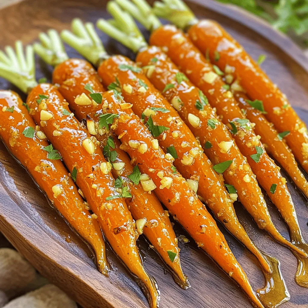 Die Zutaten für Knoblauch-Honig glasierte Karotten sind einfach und frisch. Hier sind die Hauptzutaten, die du benötigst: - 450g Babykarotten, geschält - 3 Esslöffel Honig - 3 Esslöffel Olivenöl - 4 Knoblauchzehen, fein gehackt - 1 Teelöffel frischer Ingwer, gerieben - 1 Teelöffel Salz - ½ Teelöffel schwarzer Pfeffer - 1 Esslöffel frischer Petersilie, gehackt (zum Garnieren) Diese Zutaten sorgen für einen köstlichen Geschmack und eine schöne Textur. Die Kombination aus Honig und Knoblauch bringt die Karotten wirklich zum Leuchten. Wenn du etwas Abwechslung möchtest, kannst du die folgenden Zutaten verwenden: - Verwende statt Babykarotten normale Karotten und schneide sie in Stücke. - Füge einen Spritzer Zitronensaft für mehr Frische hinzu. - Ersetze den Honig durch Ahornsirup für eine vegane Variante. - Probiere andere Kräuter wie Thymian oder Rosmarin zur Garnierung. Diese Alternativen geben den Karotten einen neuen Twist und halten das Rezept spannend. Die Qualität deiner Zutaten hat großen Einfluss auf das Endergebnis. Achte darauf: - Kaufe frische Karotten, die knackig und leuchtend sind. - Verwende hochwertigen Honig, der rein und geschmackvoll ist. - Wähle kaltgepresstes Olivenöl für den besten Geschmack. - Achte darauf, dass der Knoblauch frisch ist und nicht schimmelig. Frische Zutaten sorgen für den besten Geschmack und machen dein Gericht zu einem Hit. Wenn du mehr über die Zubereitung erfahren möchtest, schau dir die Full Recipe an. Zuerst bereiten wir die Karotten vor. Du brauchst 450g Babykarotten. Diese sollten gut geschält sein. Nimm dann eine große Schüssel. Mische darin 3 Esslöffel Honig und 3 Esslöffel Olivenöl. Füge 4 fein gehackte Knoblauchzehen dazu. Der Knoblauch gibt viel Geschmack. Reibe auch 1 Teelöffel frischen Ingwer hinein. Ingwer bringt eine tolle Würze. Jetzt kommt 1 Teelöffel Salz und ½ Teelöffel schwarzer Pfeffer dazu. Rühre alles gut um, bis es eine homogene Mischung ergibt. Jetzt kannst du die Karotten in die Schüssel geben. Wende sie vorsichtig in der Mischung. Achte darauf, dass alle Karotten gleichmäßig bedeckt sind. Heize deinen Ofen auf 220°C vor. Lege ein Backblech mit Backpapier aus. Das macht die Reinigung einfacher. Verteile die glasierten Karotten gleichmäßig auf dem Blech. Röste die Karotten für 20-25 Minuten. Wende sie nach der Hälfte der Zeit. So werden sie gleichmäßig zart und karamellisiert. Wenn sie fertig sind, nimm sie aus dem Ofen. Lass sie kurz abkühlen, damit sie nicht zu heiß sind. Übertrage die Karotten auf eine hübsche Servierplatte. Das sieht schön aus und macht Eindruck. Bestreue die Karotten mit 1 Esslöffel frisch gehackter Petersilie. Die Petersilie bringt Farbe und zusätzlichen Geschmack. Du kannst die Karotten warm servieren. Sie passen gut zu vielen Gerichten. Wenn du mehr über die Zubereitung wissen möchtest, schau dir das Full Recipe an. Um perfekte glasierten Karotten zu machen, achte auf die Größe der Karotten. Ich empfehle, Babykarotten zu verwenden. Sie sind süß und brauchen keine Vorbereitung. Achte darauf, die Karotten gleichmäßig zu beschichten. Ein guter Trick ist, die Mischung in einer großen Schüssel zu machen. So kannst du die Karotten gut wenden. Röste sie bei 220°C. Dadurch karamellisieren sie schön. Wende die Karotten während des Röstens, damit sie gleichmäßig garen. Ein häufiger Fehler ist, die Karotten zu dicht auf das Blech zu legen. Wenn sie zu nah beieinander liegen, dämpfen sie sich. Das macht sie weniger knusprig. Ein weiterer Fehler ist, sie nicht oft genug zu wenden. Das Wenden hilft, eine gleichmäßige Bräunung zu erreichen. Achte darauf, dass der Ofen gut vorgeheizt ist. Ein kalter Ofen kann das Röstergebnis beeinträchtigen. Um den Geschmack zu verstärken, füge frischen Ingwer hinzu. Ingwer gibt den Karotten ein tolles Aroma. Du kannst auch andere Kräuter verwenden. Thymian oder Rosmarin passen gut dazu. Ein Spritzer Zitronensaft nach dem Rösten bringt Frische. Wenn du experimentierfreudig bist, probiere einen anderen Honig. Verschiedene Honigsorten geben verschiedene Geschmäcker. Für eine würzige Note kannst du rote Paprika oder Chili hinzufügen. {{image_4}} Um Ihre knoblauch-honig glasierten Karotten noch aufregender zu machen, fügen Sie zusätzliche Aromen hinzu. Zimt kann einen warmen, süßen Geschmack bieten. Ein Hauch von Cayennepfeffer gibt der Mischung Schärfe. Fügen Sie ein paar Tropfen Sojasauce hinzu, um eine salzige Note zu erhalten. Experimentieren Sie mit frischen Kräutern wie Thymian oder Rosmarin. Diese Kräuter passen wunderbar zu Karotten und bringen frische Aromen in Ihr Gericht. Wenn Sie eine vegane Option suchen, ersetzen Sie den Honig durch Agavendicksaft oder Ahornsirup. Diese Alternativen bieten eine süße Note, die gut zu den Karotten passt. Achten Sie darauf, dass das Olivenöl von hoher Qualität ist. Für eine zusätzliche Textur können Sie Nüsse oder Samen hinzufügen. Geröstete Mandeln oder Sonnenblumenkerne verleihen Ihrem Gericht Crunch und Geschmack. Knoblauch-honig glasierte Karotten passen gut zu vielen Gerichten. Sie sind eine hervorragende Beilage zu gebratenem Hähnchen oder Lamm. Servieren Sie sie neben einem frischen Salat für eine ausgewogene Mahlzeit. Sie können auch als Teil eines Buffets oder Grillabends dienen. Diese Karotten sind bunt und ziehen die Blicke an. Für eine festliche Note garnieren Sie sie mit frischer Petersilie. Wenn Sie auf der Suche nach dem vollständigen Rezept sind, schauen Sie sich die Knoblauch-Honig glasierte Karotten an. Um die Knoblauch-Honig glasierte Karotten frisch zu halten, empfehle ich, sie in einem luftdichten Behälter zu lagern. So bleibt ihr Geschmack erhalten. Warten Sie, bis die Karotten abgekühlt sind, bevor Sie sie einpacken. Wenn Sie die Karotten im Kühlschrank aufbewahren, können sie ihre zarte Textur behalten. Im Kühlschrank sind die glasierten Karotten bis zu fünf Tage haltbar. Achten Sie darauf, sie gut abzudecken. Wenn Sie sie länger aufbewahren möchten, können Sie sie auch einfrieren. Im Gefrierschrank bleiben sie bis zu drei Monate frisch. Vergewissern Sie sich, dass Sie sie in einem gefrierfesten Behälter oder einem Beutel lagern, um Gefrierbrand zu vermeiden. Um die Karotten wieder aufzuwärmen, empfehle ich, sie in einer Pfanne auf dem Herd zu erhitzen. Fügen Sie einen Hauch von Wasser hinzu, um sie schonend zu erwärmen. So bleibt ihr Geschmack lebendig. Alternativ können Sie sie auch in der Mikrowelle warm machen. Achten Sie darauf, sie nicht zu lange zu erhitzen, um ihre Zartheit zu bewahren. Für das beste Ergebnis, genießen Sie die Karotten frisch, direkt nach der Zubereitung. Für mehr Details und die vollständige Anleitung, schauen Sie sich das Full Recipe an. Die Karotten brauchen 20 bis 25 Minuten im Ofen. Bei 220°C (425°F) rösten sie gleichmäßig. Wenden Sie sie zur Hälfte der Zeit. So werden sie zart und karamellisiert. Überprüfen Sie nach 20 Minuten die Konsistenz. Sie sollten leicht mit einer Gabel durchstechen lassen. Ja, Sie können andere Gemüsesorten ausprobieren. Süßkartoffeln, Pastinaken oder Zucchini passen gut zu dieser Glasur. Achten Sie darauf, die Garzeit anzupassen. Dickere Stücke benötigen mehr Zeit. Dünnere Stücke brauchen weniger Zeit. Experimentieren Sie mit verschiedenen Gemüsesorten für neue Geschmäcker. Wenn Sie keinen Honig haben, verwenden Sie Ahornsirup. Er bringt eine ähnliche Süße. Agavendicksaft ist auch eine gute Option. Beides hat einen anderen Geschmack, aber es funktioniert gut. Bei Bedarf kann auch ein Zuckerersatzstoff eingesetzt werden. Achten Sie jedoch auf die Süßkraft des Ersetzers. Für das gesamte Rezept und die genauen Schritte schauen Sie sich die [Full Recipe] an. Knoblauch-honig glasierte Karotten sind einfach und lecker. Wir haben die besten Zutaten besprochen und Tipps für die Zubereitung gegeben. Du kannst die Glasur nach deinem Geschmack anpassen. Achte auf die Qualität der Zutaten für das beste Ergebnis. Fehler beim Rösten sind leicht zu vermeiden. Vielseitige Variationen machen das Gericht spannend. Lagerung und Haltbarkeit sind wichtig, damit du länger Freude daran hast. Experimentiere mit neuen Aromen und genieße deine Karotten immer wieder. Mahlzeit!