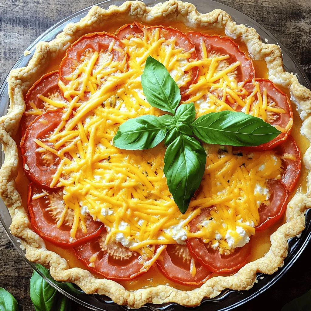 Für den perfekten Südlichen Tomatenkuchen brauchst du einige wichtige Zutaten. Hier ist eine Liste: - 3 große reife Tomaten, in Scheiben geschnitten - 1 vorgebackener Teigboden (gekauft oder selbstgemacht) - 1 Tasse geriebener kräftiger Cheddar-Käse - 1 Tasse Ricotta-Käse - 1/2 Tasse Mayonnaise - 1 Esslöffel Dijon-Senf - 1 Teelöffel Knoblauchpulver - 1 Teelöffel getrockneter Oregano - Salz und schwarzer Pfeffer nach Geschmack - Frische Basilikumblätter zur Garnitur Diese Zutaten geben dem Kuchen seinen vollen Geschmack. Die Tomaten sind der Star, also wähle sie weise. Du kannst die Zutaten anpassen, um deinen eigenen Geschmack zu finden. Zum Beispiel: - Verwende Mozzarella anstelle von Cheddar für eine mildere Note. - Ersetze die Mayonnaise durch griechischen Joghurt für eine leichtere Füllung. - Füge frische Kräuter wie Thymian oder Rosmarin für mehr Geschmack hinzu. Experimentiere mit diesen Optionen und finde deine perfekte Mischung. Frische Tomaten machen den Unterschied. Hier sind einige Tipps, um die besten Tomaten auszuwählen: - Wähle Tomaten, die fest und schwer sind. - Achte auf eine glänzende Haut ohne Flecken. - Rieche daran. Sie sollten frisch und aromatisch duften. - Saisonale Tomaten sind oft saftiger und geschmackvoller. Diese Tipps helfen dir, die besten Tomaten für deinen Südlichen Tomatenkuchen auszuwählen. Verwende die besten Zutaten, um den besten Geschmack zu erzielen. Für das vollständige Rezept, schau dir die [Full Recipe] an. Um den Teigboden für den Südlichen Tomatenkuchen vorzubereiten, können Sie einen vorgebackenen Teig verwenden. Wenn Sie den Teig selbst machen möchten, mischen Sie Mehl, Butter und Wasser. Kneten Sie alles gut und rollen Sie den Teig aus. Legen Sie ihn in eine Pie-Form. Stechen Sie mit einer Gabel kleine Löcher in den Boden. So bleibt der Teig knusprig. Backen Sie den Teig 10 Minuten bei 190°C (375°F). Lassen Sie ihn abkühlen. Die Füllung ist der Schlüssel zu diesem Gericht. Beginnen Sie mit den frischen Tomaten. Schneiden Sie sie in Scheiben und legen Sie sie auf ein Küchentuch. Lassen Sie sie 10-15 Minuten ruhen, damit sie überschüssige Feuchtigkeit verlieren. In einer Schüssel mischen Sie Ricotta, Mayonnaise, Dijon-Senf, Knoblauchpulver und Oregano. Fügen Sie eine Prise Salz und Pfeffer hinzu. Rühren Sie alles gut um, bis die Masse glatt ist. So haben Sie eine cremige Füllung mit viel Geschmack. Jetzt kommt der spaßige Teil: das Schichten! Beginnen Sie mit einer Schicht Tomaten auf dem Teigboden. Verteilen Sie dann die Hälfte der Ricottamischung gleichmäßig darüber. Wiederholen Sie dies mit einer weiteren Schicht Tomaten. Jetzt kommt die restliche Ricottamischung. Zum Schluss legen Sie eine letzte Schicht Tomaten obendrauf und streuen Sie den geriebenen Cheddar-Käse darüber. Backen Sie den Kuchen 30-35 Minuten im Ofen. Der Käse sollte goldbraun sein und sprudeln. Lassen Sie den Kuchen nach dem Backen etwas abkühlen. So kann sich der Geschmack setzen. Für das komplette Rezept, schauen Sie sich das [Full Recipe] an. Wähle reife, saftige Tomaten für deinen Kuchen. Die besten sind frisch und rot. Schau dir auch die Sorte an. Heirloom-Tomaten bringen mehr Geschmack. Achte darauf, dass sie fest sind, aber leicht nachgeben. So bekommst du die beste Textur. Vor der Verwendung solltest du die Tomaten mit Salz bestreuen. Lass sie 10-15 Minuten ruhen. Das entzieht ihnen überschüssige Feuchtigkeit und verbessert den Geschmack. Wenn du keinen Cheddar magst, probiere Gouda oder Mozzarella. Diese Käse schmelzen gut und geben einen tollen Geschmack. Für einen veganen Kuchen nutze pflanzlichen Käse. Anstelle von Mayonnaise kannst du pflanzliche Joghurtalternativen verwenden. Bei Gewürzen sind Oregano und Basilikum immer eine gute Wahl. Du kannst auch frische Kräuter wie Thymian oder Rosmarin verwenden. Diese bringen eine neue Geschmacksrichtung. Ein knuspriger Teigboden ist wichtig. Backe den Boden vor dem Füllen für 10 Minuten. So wird er stabil und hält die Feuchtigkeit besser. Wenn du einen gekauften Teig verwendest, achte auf Qualität. Manchmal hilft es, etwas Maismehl auf den Boden zu streuen. Das verhindert, dass der Teig durchweicht. Lass den Kuchen nach dem Backen kurz ruhen. Dies hilft, die Schichten zu setzen und macht das Schneiden einfacher. Für das beste Ergebnis, folge der Anleitung im Full Recipe. {{image_4}} Die Zugabe von Kräutern macht den Südlichen Tomatenkuchen noch besser. Frisches Basilikum ist eine tolle Wahl. Es bringt einen süßen und frischen Geschmack. Oregano passt auch gut. Wenn du etwas Schärfe magst, probiere rote Pfefferflocken. Diese kleinen Flocken geben dem Kuchen einen schönen Kick. Du kannst auch Thymian oder Schnittlauch verwenden. Diese Kräuter bieten tolle Aromen und machen dein Gericht einzigartig. Käse ist ein wichtiger Teil des Geschmacks. Statt Cheddar kannst du Mozzarella verwenden. Mozzarella macht den Kuchen schön schmelzend. Du kannst auch Feta-Käse probieren. Feta bringt eine salzige Note. Wenn du einen würzigen Geschmack magst, ist Blauschimmelkäse eine gute Wahl. Mische verschiedene Käsesorten für mehr Tiefe und Geschmack. Das macht dein Rezept besonders und spannend. Gemüse kann den Tomatenkuchen noch gesünder machen. Zucchini ist eine tolle Ergänzung. Schneide sie in dünne Scheiben und lege sie zwischen die Tomaten. Paprika bringt Farbe und Süße. Spinat ist auch eine gute Wahl. Er fügt Nährstoffe hinzu und sieht toll aus. Du kannst sogar etwas Mais hinzufügen, um eine süße Note zu bekommen. Diese Alternativen machen den Kuchen nicht nur lecker, sondern auch bunt und gesund. Für das vollständige Rezept kannst du [Full Recipe] hier anschauen. Um den Südlichen Tomatenkuchen frisch zu halten, bewahre ihn im Kühlschrank auf. Lege ihn in einen luftdichten Behälter. So bleibt der Geschmack bis zu vier Tage erhalten. Achte darauf, ihn nicht zu lange offen zu lassen. Die Feuchtigkeit kann ihn matschig machen. Wenn du mehr Zeit brauchst, friere den Tomatenkuchen ein. Lass ihn zuerst vollständig abkühlen. Wickele ihn dann in Frischhaltefolie und lege ihn in einen Gefrierbehälter. So bleibt er bis zu drei Monate haltbar. Zum Auftauen, lege ihn über Nacht in den Kühlschrank. Um den Kuchen aufzuwärmen, benutze den Ofen. Heize ihn auf 180°C vor. Lege den Kuchen auf ein Backblech und decke ihn mit Alufolie ab. So bleibt der Käse schön geschmolzen. Backe ihn für etwa 20 Minuten oder bis er warm ist. Vermeide die Mikrowelle, da der Kuchen weich werden kann. Der Südliche Tomatenkuchen hat seine Wurzeln im amerikanischen Süden. Diese Region ist bekannt für ihre frischen, saftigen Tomaten. Der Kuchen entstand aus dem Wunsch, die Sommerernte zu feiern. Viele Hausköche haben das Rezept im Laufe der Jahre angepasst. Heute ist der Kuchen ein beliebter Bestandteil von Sommerpicknicks und Grillpartys. Ja, du kannst den Kuchen vegan machen! Verwende pflanzliche Käsealternativen und vegane Mayonnaise. Anstelle von Ricotta kannst du Seidentofu verwenden. Mische es mit etwas Zitronensaft für die Frische. Diese Zutaten halten den Geschmack und die Textur des Kuchens ähnlich. So genießt du den Kuchen ohne tierische Produkte. Du kannst den Kuchen im Kühlschrank bis zu fünf Tage aufbewahren. Lagere ihn in einem luftdichten Behälter. Wenn du den Kuchen einfrieren möchtest, schneide ihn in Stücke. Wickel die Stücke sorgfältig in Folie ein und lege sie in einen Gefrierbeutel. So bleibt der Kuchen bis zu drei Monate frisch. Zusammenfassend haben wir die wichtigen Zutaten für den Südlichen Tomatenkuchen besprochen. Ich habe Tipps zur Zubereitung des Teigbodens und der Füllung gegeben. Außerdem erörterten wir, wie Sie frische Tomaten auswählen und das Rezept anpassen können. Denken Sie daran, Variationen und Lagerung im Kühlschrank oder Gefrierschrank auszuprobieren. So bleibt Ihr Kuchen frisch und lecker. Mit diesen Tipps sind Sie bereit, Ihren eigenen Tomatenkuchen zu backen. Viel Spaß beim Ausprobieren!