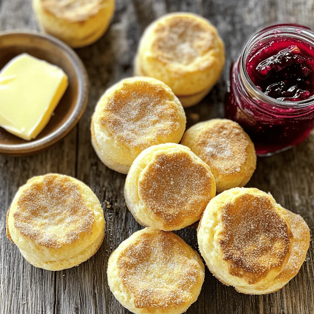 Die Basis für Mini English Muffins braucht einfache Zutaten. Hier sind die Hauptzutaten: - 2 Tassen Allzweckmehl - 1 ½ Teelöffel Backpulver - ½ Teelöffel Natron - 1 Teelöffel Salz - 1 Esslöffel Zucker - 1 Tasse Buttermilch (oder Milch mit 1 Esslöffel Essig hinzugefügt) - 2 Esslöffel geschmolzene Butter - Maismehl zum Bestäuben Diese Zutaten sorgen für einen weichen, leckeren Muffin. Das Mehl gibt Struktur. Das Backpulver und Natron helfen beim Aufgehen. Salz und Zucker bringen den Geschmack. Um die Muffins interessant zu machen, kannst du ein paar Extras hinzufügen. Hier sind einige Optionen: - ½ Tasse geriebener Käse - ¼ Tasse gehackter Schinken oder Speck - ¼ Tasse frisch gehackte Kräuter (wie Petersilie oder Schnittlauch) - 1 kleine Zwiebel, fein gehackt Diese Zutaten geben dem Muffin den besonderen Kick. Du kannst sie nach deinem Geschmack anpassen. Lass uns auch über die Nährstoffe sprechen. Hier sind einige wichtige Punkte: - Allzweckmehl enthält Kohlenhydrate, die dir Energie geben. - Buttermilch ist reich an Kalzium und Protein. - Käse und Schinken fügen gesunde Fette und Proteine hinzu. - Kräuter bringen Vitamine und Antioxidantien. Wenn du nach einem gesunden Snack suchst, sind diese Muffins eine gute Wahl. Sie sind nahrhaft und sättigend. Du kannst die Nährstoffe noch verbessern, indem du Vollkornmehl statt Allzweckmehl verwendest. So hast du ein einfaches, aber nahrhaftes Rezept mit vielen Variationen. Du findest die gesamte Anleitung in der [Full Recipe]. Die Vorbereitungszeit für diese Mini English Muffins beträgt etwa 20 Minuten. Beginnen Sie mit dem Sammeln aller Zutaten. Das macht den Prozess schneller. Messen Sie alles genau ab. Dies hilft, einen gleichmäßigen Teig zu erzielen. Stellen Sie sicher, dass die Buttermilch Raumtemperatur hat. So lässt sie sich besser mit den trockenen Zutaten vermischen. 1. Mischen Sie in einer großen Schüssel das Allzweckmehl, Backpulver, Natron, Salz und Zucker gut. 2. In einer anderen Schüssel vermengen Sie die Buttermilch und die geschmolzene Butter. 3. Gießen Sie die feuchten Zutaten in die trockenen Zutaten. Rühren Sie sanft, bis ein Teig entsteht. Ein paar Klumpen sind okay. 4. Geben Sie den Teig auf eine bemehlte Fläche und kneten Sie ihn für etwa 1 Minute. 5. Rollen Sie den Teig auf eine Dicke von etwa 1,25 cm aus und stechen Sie Runden aus. 6. Bestäuben Sie ein Backblech mit Maismehl und legen Sie die Muffins darauf. 7. Decken Sie die Muffins mit einem Tuch ab und lassen Sie sie etwa 30 Minuten gehen. 8. Heizen Sie eine Pfanne auf mittlerer Hitze vor und braten Sie die Muffins 5-7 Minuten pro Seite. 9. Nehmen Sie die Muffins aus der Pfanne und lassen Sie sie auf einem Gitterrost abkühlen. Achten Sie darauf, den Teig nicht zu übermixen. Eine glatte Konsistenz ist wichtig, aber einige Klumpen sind in Ordnung. Das sorgt für die perfekte Textur. Wenn der Teig zu trocken ist, fügen Sie etwas mehr Buttermilch hinzu. Ist der Teig zu nass, arbeiten Sie etwas Mehl ein. So erreichen Sie den idealen Zustand für die Muffins. Einige Fehler können Ihre Mini English Muffins ruinieren. Hier sind die häufigsten: - Übermixen des Teigs: Wenn Sie zu lange rühren, wird der Teig zäh. Mischen Sie nur, bis sich die Zutaten verbinden. - Falsche Temperatur: Wenn die Pfanne nicht heiß genug ist, bekommen die Muffins keine schöne Farbe. Testen Sie die Hitze vor dem Braten. - Zu viel Mehl: Wenn Sie beim Abmessen nicht genau sind, können die Muffins trocken werden. Verwenden Sie eine Küchenwaage für die besten Ergebnisse. Die Textur Ihrer Muffins ist wichtig. Hier sind einige Tipps: - Buttermilch verwenden: Diese macht die Muffins zart und fluffig. Wenn Sie keine Buttermilch haben, können Sie Milch mit Essig verwenden. - Teig ruhen lassen: Lassen Sie den Teig nach dem Kneten 30 Minuten ruhen. Das verbessert die Struktur und macht die Muffins luftiger. - Maismehl verwenden: Bestäuben Sie die Muffins vor dem Braten mit Maismehl. Das gibt eine schöne Kruste und zusätzlichen Geschmack. Die Präsentation macht viel aus. Hier sind einige Ideen: - Warm servieren: Mini English Muffins schmecken am besten warm. Sie können sie mit Butter, Honig oder Marmelade servieren. - Auf einem schönen Teller: Legen Sie die Muffins auf einen bunten Teller. Das macht das Essen einladender. - Beilage hinzufügen: Servieren Sie frische Früchte oder Joghurt dazu. Das ergänzt die Muffins und macht das Frühstück noch besser. Für das vollständige Rezept schauen Sie bitte in die [Full Recipe]. {{image_4}} Mini English Muffins sind sehr vielseitig. Du kannst sie mit vielen Geschmäckern anpassen. Hier sind einige beliebte Variationen: - Käse und Kräuter: Füge geriebenen Käse und frische Kräuter hinzu. Das ergibt einen herzhaften Muffin. - Schinken und Käse: Mische gewürfelten Schinken und Käse in den Teig. Perfekt für ein schnelles Frühstück. - Oliven und Feta: Für einen mediterranen Twist, füge schwarze Oliven und Feta hinzu. Diese Zutaten geben den Muffins einen neuen Geschmack. Probiere, was dir gefällt! Du kannst Mini English Muffins glutenfrei machen. Verwende einfach glutenfreies Mehl anstelle von Allzweckmehl. Achte darauf, dass das Backpulver glutenfrei ist. Für eine vegane Version ersetze die Buttermilch. Du kannst Pflanzenmilch und einen Esslöffel Essig verwenden. Diese Alternativen machen die Muffins lecker und für jeden geeignet. Für besondere Anlässe kannst du die Muffins kreativ gestalten. Hier sind einige Ideen: - Frühstücks-Muffins: Fülle sie mit Rührei, Avocado und Speck. Ideal für Brunch. - Party-Häppchen: Mache kleine Sandwiches mit Lachs und Frischkäse. Sie sind perfekt für Feste. - Süße Muffins: Füge Trockenfrüchte oder Schokolade hinzu. Diese sind toll für Kindergeburtstage. Mit diesen Kombinationen wird jede Feier besonders lecker. Du kannst die Mini English Muffins an jede Gelegenheit anpassen. Um Mini English Muffins frisch zu halten, lagern Sie sie in einem luftdichten Behälter. Stellen Sie sicher, dass der Behälter gut verschlossen ist. Ein kühler, trockener Ort ist ideal. Vermeiden Sie direkte Sonneneinstrahlung. Kühlschranklagern kann die Muffins austrocknen. Die Haltbarkeit dieser Muffins beträgt etwa 3 bis 5 Tage bei Raumtemperatur. Im Kühlschrank halten sie sich etwa eine Woche. Wenn Sie sie länger aufbewahren möchten, frieren Sie sie ein. Eingefrorene Muffins bleiben bis zu 3 Monate frisch. Achten Sie darauf, sie in einem gefrierfesten Behälter zu lagern. Zum Aufwärmen nehmen Sie die Muffins aus dem Behälter. Sie können sie in der Mikrowelle oder im Ofen aufwärmen. Im Ofen bei 180 Grad Celsius für etwa 5 bis 10 Minuten aufwärmen. Dies bringt die knusprige Textur zurück. Servieren Sie die Muffins mit Butter, Marmelade oder Honig. Diese Kombination macht sie noch köstlicher. Wenn Sie etwas Neues wollen, probieren Sie die Mini English Muffins mit Avocado oder Räucherlachs. Das verleiht jedem Biss einen besonderen Geschmack. Mini English Muffins sind in vielen Supermärkten und Bäckereien erhältlich. Suchen Sie in der Backwarenabteilung. Einige Marken bieten sie auch online an. Achten Sie auf frische Produkte. Frische Muffins haben oft den besten Geschmack und die beste Textur. Um Mini English Muffins frisch zu halten, bewahren Sie sie in einem luftdichten Behälter auf. Lagern Sie sie an einem kühlen, trockenen Ort. Für längere Haltbarkeit können Sie die Muffins einfrieren. Wickeln Sie sie gut in Frischhaltefolie und legen Sie sie in einen Gefrierbeutel. So bleiben sie bis zu drei Monate frisch. Lassen Sie sie vor dem Servieren bei Raumtemperatur auftauen. Ja, Sie können den Teig im Voraus zubereiten. Lassen Sie den Teig nach dem Kneten in einer Schüssel ruhen. Decken Sie die Schüssel mit Frischhaltefolie ab. Lagern Sie den Teig bis zu 24 Stunden im Kühlschrank. Vergessen Sie nicht, den Teig vor dem Ausstechen auf Zimmertemperatur zu bringen. So bekommen Sie die beste Textur beim Braten. Die Mini English Muffins sind einfach zu machen und groß im Geschmack. Wir haben die Hauptzutaten, Variationen und wichtige Tipps zum Backen besprochen. Achte auf die Teigkonsistenz und lagere die Muffins richtig. Experimentiere mit verschiedenen Geschmacksrichtungen und genieße sie frisch. Diese kleinen Leckerbissen sind perfekt für jeden Anlass und einfach anpassbar. Backe sie für Freunde oder Familie und teile dein Ergebnis. Das wird sicherlich gut ankommen!