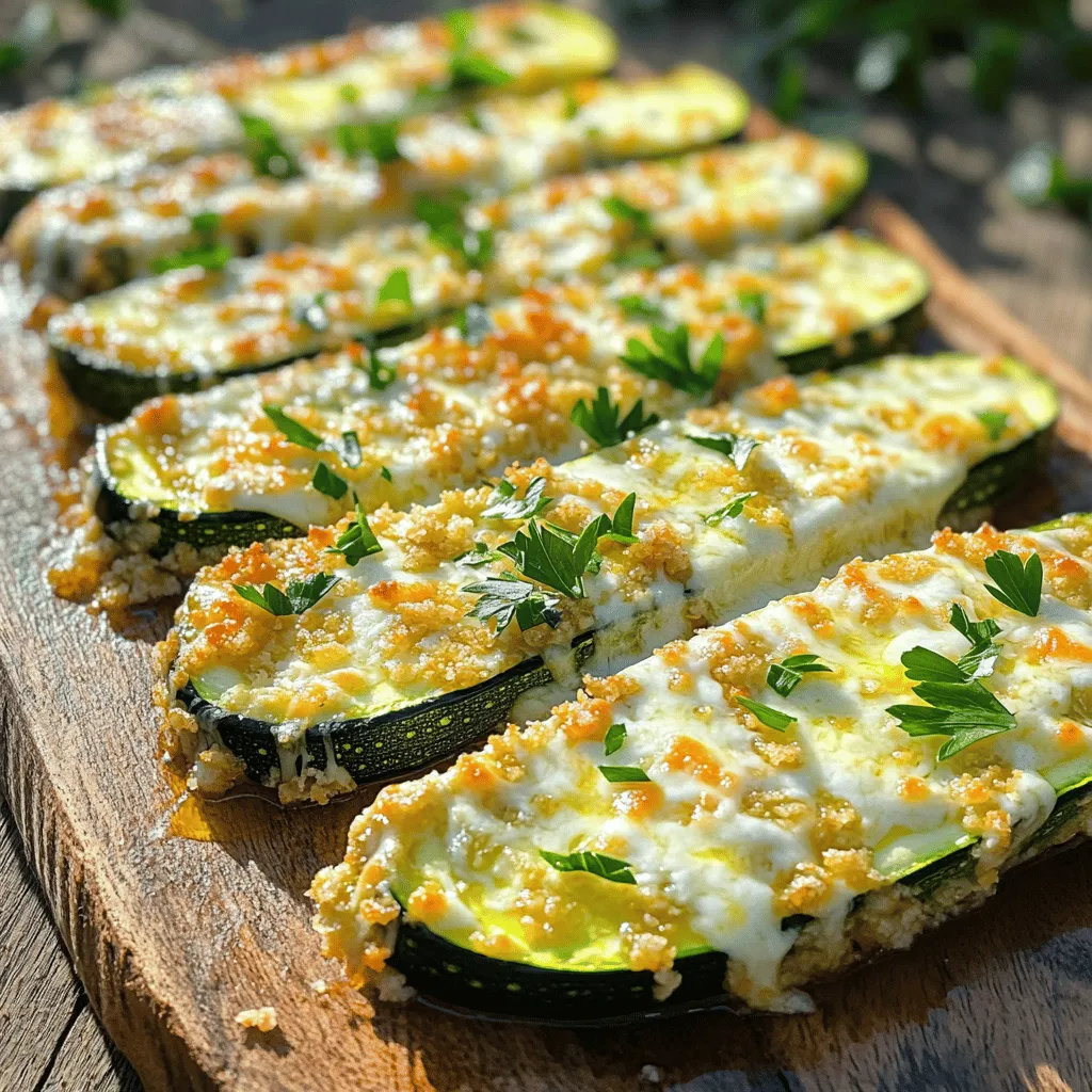 - 2 große Zucchini - 1 Tasse geriebener Mozzarella-Käse - 1/2 Tasse geriebener Parmesan-Käse - 1/4 Tasse Semmelbrösel (bevorzugt Vollkorn) - 2 Esslöffel Olivenöl - 1 Teelöffel Knoblauchpulver - 1 Teelöffel getrockneter Oregano - Salz und Pfeffer nach Geschmack - Frische Petersilie, gehackt (zum Garnieren) Wenn du Zucchini kaufst, achte auf die Frische. Wähle Zucchini, die fest sind und eine glatte Haut haben. Vermeide Zucchini mit Flecken oder Dellen. Frische Zucchini schmecken besser und haben eine bessere Textur. Der Käse ist ebenfalls wichtig. Hochwertiger Mozzarella und Parmesan geben mehr Geschmack. Sie schmelzen gut und machen die Zucchini-Steaks lecker. Du kannst auch andere Käsesorten probieren, aber achte darauf, dass sie gut schmelzen. Für die besten Ergebnisse, kaufe die Zutaten kurz vor der Zubereitung. So sind sie frisch und geben den besten Geschmack. Schau dir auch die [Full Recipe] an, um alles in einem Schritt zu sehen! Heize zuerst deinen Ofen auf 220°C vor. Lege ein Backblech mit Backpapier aus. Schneide dann die Zucchini längs in 2,5 cm dicke Steaks. Wenn die Zucchini sehr wässrig ist, tupfe sie mit einem Papiertuch trocken. So bleibt mehr Geschmack erhalten. In einer kleinen Schüssel mische das Olivenöl, Knoblauchpulver, Oregano, Salz und Pfeffer gut. Bestreiche beide Seiten der Zucchini-Steaks gleichmäßig mit dieser Mischung. In einer anderen Schüssel rühre den geriebenen Mozzarella, Parmesan und die Semmelbrösel zusammen. Löffle die Käsemischung gleichmäßig über jedes Zucchini-Steak. Lege die Zucchini-Steaks auf das Backblech in einer einzigen Schicht. Backe sie 15 bis 20 Minuten im vorgeheizten Ofen. Der Käse sollte schmelzen und die Zucchini zart sein. Wenn du ein goldenes Finish willst, kannst du die Steaks für 2 bis 3 Minuten überbacken. Halte sie dabei im Auge, damit sie nicht verbrennen. Lass die Steaks kurz abkühlen und garniere sie mit frischer Petersilie. Du findest die vollständige Anleitung in der [Full Recipe]. Wässrige Zucchini? So verhindern Um wässrige Zucchini zu vermeiden, schneiden Sie sie dick. Dann tupfen Sie sie mit einem Papiertuch ab. So entfernen Sie überschüssige Feuchtigkeit. Diese Technik hilft, die Steaks zart und schmackhaft zu halten. Käseverbrennung vermeiden Um Käseverbrennung zu verhindern, achten Sie auf die Backzeit. Überwachen Sie die Steaks während des Backens. Wenn der Käse zu schnell bräunt, decken Sie die Steaks mit Alufolie ab. So bleibt der Käse geschmolzen und zart. Zucchini richtig dünsten Dünsten Sie die Zucchini-Steaks für eine gleichmäßige Konsistenz. Verwenden Sie eine Pfanne mit etwas Wasser. Dämpfen Sie die Steaks für etwa fünf Minuten, bevor Sie sie backen. Dies hilft, die Zucchini zart zu machen und den Geschmack zu intensivieren. Backzeit anpassen je nach Ofentyp Die Backzeit kann je nach Ofentyp variieren. Achten Sie auf die Farbe des Käses. Wenn er goldbraun wird, sind die Steaks bereit. Ein Umluftofen kann die Zeit um einige Minuten verkürzen. Überprüfen Sie die Zucchini-Steaks regelmäßig. Präsentationstipps für ansprechende Servierweise Servieren Sie die Zucchini-Steaks auf einem rustikalen Holzbrett. Drizzeln Sie etwas Olivenöl darüber. Ein Spritzer frischer Zitronensaft sorgt für einen frischen Geschmack. Garnieren Sie mit frischer Petersilie für Farbe. Kombination mit Beilagen oder Dips Die Zucchini-Steaks passen gut zu einem frischen Salat oder geröstetem Brot. Servieren Sie sie mit einem Joghurt-Dip oder einer würzigen Salsa. Diese Kombination bringt noch mehr Geschmack auf den Tisch. {{image_4}} Für die Käsevarianten gibt es viele Möglichkeiten. Sie können Feta verwenden, um einen salzigen Geschmack hinzuzufügen. Cheddar bringt eine schöne Schärfe, die die Zucchini ergänzt. Wenn Sie vegan leben, probieren Sie pflanzliche Käsealternativen. Diese sind oft auf Nuss- oder Sojabasis. Veganer Käse schmilzt nicht immer, aber er gibt dennoch Geschmack und Textur. Experimentieren Sie mit verschiedenen Kräutern und Gewürzen. Thymian und Basilikum geben frische Noten. Eine Prise Chili-Flocken bringt etwas Schärfe. Sie können auch Gemüse wie Paprika oder Pilze hinzufügen. Diese geben mehr Fülle und machen das Gericht bunter. Wenn Sie mehr Protein möchten, fügen Sie gebratenes Hähnchen oder Speck hinzu. Diese Ergänzungen machen das Gericht noch sättigender. Für glutenfreie Optionen können Sie glutenfreie Semmelbrösel verwenden. Diese sind in vielen Geschäften erhältlich. Auch Haferflocken sind eine gute Alternative. Wenn Sie die Kohlenhydrate reduzieren möchten, lassen Sie die Semmelbrösel ganz weg. Stattdessen können Sie die Zucchini einfach mit Käse überbacken. So bleibt das Gericht leicht und lecker. Erfahren Sie mehr über die Zubereitung in der [Full Recipe]. Um die Käse-Zucchini-Steaks frisch zu halten, lagere sie richtig. - Aufbewahrung im Kühlschrank: Lass die Steaks zuerst abkühlen. Lege sie dann in einen luftdichten Behälter. So bleiben sie für 3 bis 4 Tage gut. - Tipps zur Aufbewahrung im Gefrierschrank: Für eine längere Lagerung kannst du die Steaks einfrieren. Wickel sie in Frischhaltefolie und lege sie in einen Gefrierbeutel. So bleiben sie bis zu 3 Monate frisch. - Haltbarkeit im Kühlschrank: Zucchini-Steaks sind im Kühlschrank 3 bis 4 Tage haltbar. Achte darauf, dass sie gut verpackt sind. - Haltbarkeit im Gefrierfach: Im Gefrierfach können die Steaks bis zu 3 Monate bleiben. Sie verlieren dabei nicht viel Geschmack. Um die Reste wieder warm zu machen, gibt es einige gute Methoden. - Beste Methoden zum Wiederaufwärmen: Heize den Ofen auf 180 °C vor. Lege die Steaks auf ein Backblech und wärme sie für 10 bis 15 Minuten auf. - Vermeidung von matschigen Zucchini: Achte darauf, die Steaks nicht zu lange zu erhitzen. So bleiben sie knusprig und lecker. Die Zubereitung ist schnell. Du brauchst etwa 10 Minuten, um alles vorzubereiten. Dann backen die Steaks für 15 bis 20 Minuten. Insgesamt dauert es also ungefähr 30 Minuten. In dieser Zeit kannst du die Zucchini gut vorbereiten und den Käse anrühren. Ja, du kannst die Zucchini-Steaks auch grillen. Heize den Grill auf mittlere Hitze vor. Lege die Zucchini-Steaks direkt auf den Grill. Grille sie etwa 5-7 Minuten pro Seite. Achte darauf, dass der Käse schmilzt und die Zucchini zart ist. Diese Methode gibt den Steaks einen tollen Grillgeschmack. Die klassischen Zucchini-Steaks enthalten Käse, also sind sie nicht vegan. Um eine vegane Version zu machen, kannst du den Käse weglassen oder durch vegane Käsealternativen ersetzen. Auch Nusskäse oder Hefeflocken sind gute Optionen. Sie geben einen tollen Geschmack ohne Milchprodukte. Zu Käse-Zucchini-Steaks passen viele Gemüsesorten gut. Probier dazu gebratene Paprika oder Champignons. Auch ein frischer Salat ist eine tolle Beilage. Du kannst auch Karotten oder grüne Bohnen servieren. Diese Kombinationen sorgen für einen bunten, gesunden Teller. Die Zucchini-Steaks sind einfach und lecker. Du brauchst frische Zucchini und guten Käse. Wir haben gelernt, wie man sie zubereitet und welche Fehler du vermeiden kannst. Variationen machen das Gericht spannend, und Tipps zur Aufbewahrung helfen dir, Reste lange zu genießen. Nutze diese Ideen für dein nächstes Essen und experimentiere mit neuen Geschmäckern. Du wirst es lieben, kreativ zu sein und gesunde Gerichte zu kochen!