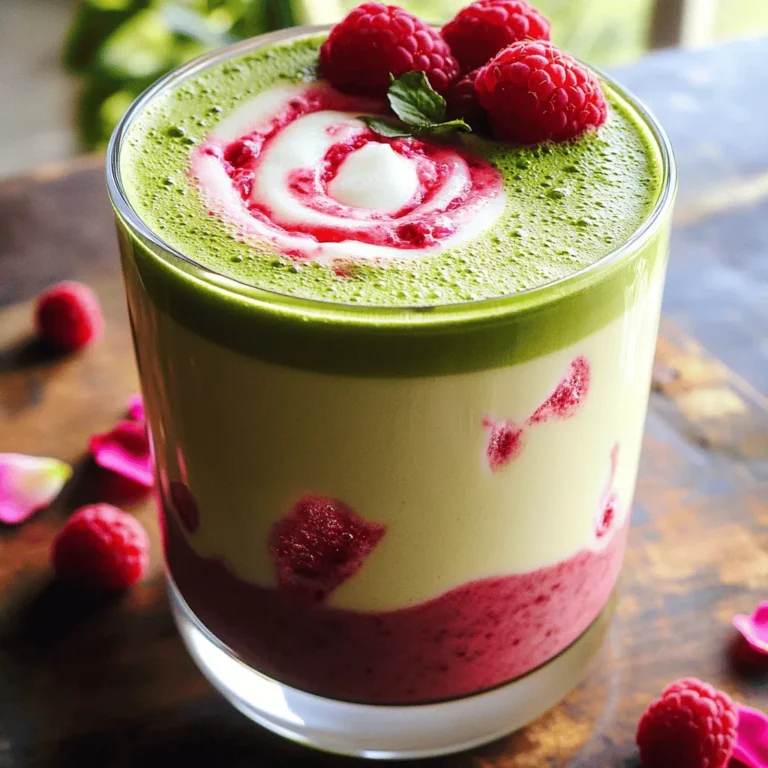 Für einen köstlichen Himbeer-Rosen-Matcha-Latte braucht man nur ein paar einfache Zutaten. Diese sind: - 1 Teelöffel Matcha-Pulver - 1 Tasse Milch nach Wahl (Milch, Mandel-, Hafer- oder Kokosmilch) - 1 Esslöffel Himbeerpüree (frisch oder aus dem Glas) - 1 Esslöffel Rosensirup oder Rosenwasser - 1 Esslöffel Honig oder Ahornsirup (optional) - Frische Himbeeren und essbare Rosenblätter zur Dekoration Jede Zutat bringt ihren eigenen Geschmack und Charakter in das Getränk. Das Matcha-Pulver sorgt für eine schöne grüne Farbe und einen sanften, erdigen Geschmack. Die Himbeeren fügen eine fruchtige Note hinzu, während der Rosensirup einen blumigen Hauch bringt. Die Milch ist ein wichtiger Teil des Rezeptes. Du kannst verschiedene Milchalternativen wählen, um den perfekten Geschmack zu erzielen. Hier sind einige Optionen: - Vollmilch: Sie gibt eine cremige Konsistenz. - Mandelmilch: Sie hat einen nussigen Geschmack und ist leicht. - Hafermilch: Sie ist süß und perfekt für einen vollen Geschmack. - Kokosmilch: Sie bringt eine tropische Note. Jede dieser Milchalternativen hat ihre eigenen Vorteile. Wähle die, die dir am besten schmeckt oder die zu deiner Diät passt. Frische Himbeeren sind am besten. Sie bieten den besten Geschmack und die schönste Farbe. Achte darauf, die Beeren gut zu waschen und die besten auszuwählen. Für den Rosengeschmack sind Rosensirup oder Rosenwasser wichtig. Rosensirup gibt mehr Süße, während Rosenwasser einen subtilen, blumigen Geschmack hat. Du kannst auch essbare Rosenblätter für die Dekoration verwenden. Diese verleihen dem Latte einen schönen, eleganten Look. Für das vollständige Rezept, schau dir die [Full Recipe] an. Die Vorbereitungszeit für deinen Himbeer-Rosen-Matcha-Latte beträgt nur 10 Minuten. Du brauchst einige einfache Utensilien: - Eine kleine Schüssel - Einen kleinen Schneebesen oder Matcha-Wirbler - Einen kleinen Topf - Serviergläser Beginne damit, das Matcha-Pulver in einer kleinen Schüssel vorzubereiten. Nimm einen Teelöffel Matcha-Pulver und füge einige Esslöffel heißes Wasser hinzu, aber nicht kochend. Rühre kräftig mit dem Schneebesen oder dem Matcha-Wirbler, bis das Pulver ganz aufgelöst ist. Du solltest eine glatte, klumpenfreie Masse erhalten. Dies ist wichtig, damit dein Latte gleichmäßig und lecker wird. Erhitze in einem kleinen Topf deine Milch. Du kannst jede Milch nach Wahl verwenden, wie Mandel- oder Kokosmilch. Achte darauf, dass die Milch warm ist, aber nicht kocht. Nimm den Topf vom Herd und füge den Rosensirup oder das Rosenwasser hinzu. Du kannst auch Honig oder Ahornsirup nach Geschmack hinzufügen. Jetzt geht es ans Schichten. Gib zuerst das Himbeerpüree in die Serviergläser. Fülle dann die warme, rosafarbene Milch vorsichtig darüber. Zum Schluss kommt die Matcha-Mischung, die du langsam auf die Milch gießt. So entsteht ein schöner Lagen-Effekt. Wenn du magst, kannst du mit einem Löffel leicht umrühren, um ein marmoriertes Aussehen zu erreichen. Dekoriere deinen Latte mit frischen Himbeeren und essbaren Rosenblättern. So wird er nicht nur lecker, sondern auch schön anzusehen. Für die vollständige Zubereitung schau dir das [Full Recipe] an. Um einen perfekten Latte zu machen, achte auf die Temperatur. Erhitze die Milch sanft. Sie sollte warm sein, aber nicht kochen. So bleibt der Geschmack frisch und leicht. Gieße dann die Milch langsam über das Himbeerpüree. Das sorgt für schöne Schichten. Ich empfehle einen Matcha-Wirbler. Er hilft, das Matcha-Pulver perfekt zu vermengen. Ein einfacher Schneebesen tut es auch, aber der Wirbler sorgt für eine glattere Textur. Mische das Matcha-Pulver mit heißem Wasser, bis es keine Klumpen mehr gibt. Süße deinen Latte nach Lust und Laune. Du kannst Honig oder Ahornsirup verwenden. Beginne mit einem Esslöffel und taste dich dann vor. Manche mögen es süßer, andere weniger. Das Wichtigste ist, dass der Geschmack dir gefällt. Für das gesamte Rezept besuche die Seite mit der vollständigen Anleitung. {{image_4}} Wenn du vegan lebst, gibt es tolle Optionen für deinen Latte. Ersetze die Milch einfach durch pflanzliche Alternativen. Du kannst Mandel-, Hafer- oder Kokosmilch verwenden. Diese Sorten geben deinem Latte einen eigenen Geschmack. Achte darauf, ungesüßte Varianten zu wählen, um die Süße des Rosensirups nicht zu überdecken. Rosen sind wunderbar, aber du kannst auch andere Aromen ausprobieren. Verwende Lavendel oder Vanille für eine andere Note. Diese Aromen passen gut zu Matcha und Himbeeren. Du kannst sogar Zimt oder Kardamom hinzufügen, um ein warmes Gefühl zu bekommen. Diese Alternativen bringen Vielfalt in dein Getränk. Experimentiere mit weiteren Früchten, um neue Geschmäcker zu entdecken. Frische Erdbeeren oder Brombeeren sind eine gute Wahl. Diese Früchte harmonieren gut mit Himbeeren. Du kannst auch Gewürze wie Ingwer oder Muskatnuss verwenden. Diese verleihen deinem Latte eine spannende Tiefe und sind eine tolle Ergänzung. Probiere die verschiedenen Variationen aus, um deinen perfekten Himbeer-Rosen-Matcha-Latte zu finden! Für das komplette Rezept siehe den [Full Recipe]. Um Ihren Himbeer-Rosen-Matcha-Latte frisch zu halten, stellen Sie ihn in den Kühlschrank. Verwenden Sie einen gut verschlossenen Behälter, damit er nicht austrocknet oder Gerüche aufnimmt. Es ist am besten, den Latte innerhalb von zwei Tagen zu genießen. Ein längeres Lagern kann den Geschmack und die Textur beeinträchtigen. Die Haltbarkeit der Zutaten variiert. Frische Himbeeren halten sich im Kühlschrank etwa drei bis fünf Tage. Rosensirup oder Rosenwasser können bis zu einem Jahr haltbar sein, wenn sie richtig gelagert werden. Matcha-Pulver bleibt am besten, wenn es kühl und trocken aufbewahrt wird. Achten Sie darauf, den Behälter nach jedem Gebrauch gut zu verschließen. Wenn Sie Reste Ihres Lattes haben, können Sie kreativ werden. Verwenden Sie den Latte in Smoothies oder als geschmackvolle Basis für andere Getränke. Sie können auch das Himbeerpüree für Desserts oder Joghurts nutzen. So vermeiden Sie Lebensmittelverschwendung und genießen neue Aromen. Um einen Himbeer-Rosen-Matcha-Latte ohne Milch zu machen, nutzen Sie pflanzliche Alternativen. Sie können Mandel-, Hafer- oder Kokosmilch verwenden. Diese Sorten geben einen leckeren Geschmack. Wenn Sie ganz auf Milch verzichten möchten, probieren Sie Wasser oder eine pflanzliche Sahne. Das Rezept bleibt einfach. Vermischen Sie das Matcha-Pulver wie gewohnt. Danach fügen Sie Ihr Himbeerpüree und Rosensirup hinzu. So bleibt der Geschmack intensiv und frisch. Matcha hat viele gesundheitliche Vorteile. Es enthält Antioxidantien, die gut für den Körper sind. Diese Antioxidantien helfen, freie Radikale zu bekämpfen. Matcha kann auch den Stoffwechsel ankurbeln. Das bedeutet, es kann Ihnen helfen, mehr Kalorien zu verbrennen. Zudem fördert Matcha die Konzentration und kann Stress abbauen. Es gibt auch Hinweise darauf, dass es das Herz-Kreislauf-System unterstützt. Diese Vorteile machen Matcha zu einer großartigen Wahl für jeden Tag. Um die besten Zutaten für Ihren Himbeer-Rosen-Matcha-Latte zu finden, besuchen Sie lokale Bio-Läden. Diese Geschäfte haben frische Himbeeren und hochwertiges Matcha-Pulver. Achten Sie darauf, dass das Matcha aus Japan stammt, um die beste Qualität zu erhalten. Rosenwasser oder Rosensirup finden Sie oft in asiatischen Märkten oder Online. Überprüfen Sie die Etiketten, um sicherzustellen, dass keine künstlichen Zusatzstoffe enthalten sind. Frische Zutaten machen den Latte noch besser! Im Laufe dieses Artikels habe ich die Zutaten für den Himbeer-Rosen-Matcha-Latte vorgestellt. Wir haben die Hauptzutaten, die besten Milchalternativen und die Auswahl von frischen Himbeeren besprochen. Zudem habe ich eine Schritt-für-Schritt-Anleitung zur Zubereitung gegeben. Dazu gehören Tipps für den perfekten Latte, Variationen für besondere Vorlieben und Hinweise zur optimalen Aufbewahrung. Denken Sie daran, dass die Experimentierfreude wichtig ist. Passen Sie den Latte nach Ihrem Geschmack an. Genießen Sie die Aromen und die Gesundheit, die Matcha bietet!