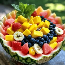 Für einen frischen Sommerfruchtsalat benötige ich diese Zutaten: - 1 Tasse reife Ananas, gewürfelt - 1 Tasse Wassermelone, gewürfelt - 1 Tasse Erdbeeren, halbiert - 1 Tasse Mango, gewürfelt - 1 Tasse Heidelbeeren - 1 Banane, in Scheiben geschnitten - 1 Esslöffel Honig (optional) - 1 Esslöffel frische Minze, gehackt - Saft von 1 Limette Diese Früchte bringen Sonne auf den Teller. Sie sind frisch, bunt und lecker. Ich liebe es, mit verschiedenen Farben und Texturen zu arbeiten. Wähle reife Früchte aus. Achte auf die Farbe und den Duft. Die Früchte sollten fest, aber nicht hart sein. Vermeide Druckstellen oder braune Flecken. Kaufe, wenn möglich, saisonale und lokale Produkte. Das steigert den Geschmack und die Frische. Für mehr Geschmack füge frische Minze hinzu. Ein Spritzer Limettensaft macht die Früchte lebendig. Wenn du es süßer magst, benutze Honig. Du kannst auch Nüsse oder Joghurt für einen Crunch oder eine cremige Note hinzufügen. All diese Optionen machen den Salat noch aufregender. Für das komplette Rezept, siehe den Abschnitt [Full Recipe]. Zuerst bereite ich die Früchte vor. Ich schneide die Ananas, Wassermelone und Mango in kleine Würfel. Die Bananen schneide ich in Scheiben. Bei den Erdbeeren halbiere ich sie mit einem scharfen Messer. Die Heidelbeeren messe ich einfach ab, ohne sie zu schneiden. Es ist wichtig, reife Früchte zu wählen. Reife Früchte schmecken süß und saftig. Ich achte darauf, keine überreifen Früchte zu verwenden. Diese können matschig sein und den Salat weniger ansprechend machen. Ich nehme eine große Rührschüssel. Darin gebe ich die gewürfelte Ananas, Wassermelone, Erdbeeren, Mango, Heidelbeeren und Bananenscheiben. Wenn ich etwas Süße mag, träufle ich einen Esslöffel Honig über die Früchte. Dann mische ich die Früchte vorsichtig. Ich achte darauf, dass sie ganz bleiben. Danach presse ich den Saft einer Limette über die Mischung. Ich füge auch frische, gehackte Minze hinzu. Diese sorgt für einen frischen Geschmack. Ich lasse den Salat 10 bis 15 Minuten stehen. So können sich die Aromen gut vermischen und die Früchte geben etwas Saft ab. Für die Präsentation serviere ich den Salat in einer ausgehöhlten Wassermelonen-Schale oder in einzelnen Gläsern. Das sieht schön aus und macht Lust auf mehr. Ich dekoriere den Salat mit einigen zusätzlichen Minzblättern. Das sorgt für einen frischen Akzent. Ich genieße den Salat am liebsten gekühlt. Er ist eine perfekte Erfrischung an heißen Sommertagen. Wenn du die vollständige Anleitung brauchst, schau dir das Rezept für den tropischen Sommerfrucht-Salat an. Um die Aromen perfekt zu balancieren, mischen Sie süße und saure Früchte. Zum Beispiel kombinieren Sie die Süße der Banane mit der Säure der Limette. Auch frische Minze bringt Frische. Sie können auch etwas Honig hinzufügen, wenn Sie es süßer mögen. Achten Sie darauf, dass die Früchte gut miteinander harmonieren. Um die Vorbereitungszeit zu verkürzen, schneiden Sie die Früchte im Voraus. Lagern Sie die geschnittenen Früchte in einer Schüssel mit etwas Limettensaft. Das verhindert, dass sie braun werden. Sie können auch die Minze vorab hacken. So sind Sie bereit, wenn es Zeit zum Mischen ist. Die gesamte Zubereitung dauert nur 15 Minuten. Berücksichtigen Sie Allergien, wenn Sie Ihren Sommerfruchtsalat zubereiten. Einige Menschen sind gegen bestimmte Früchte allergisch. Zum Beispiel können Erdbeeren Reaktionen auslösen. Verwenden Sie stattdessen alternative Früchte wie Kiwi oder Trauben. Für Veganer ist der Salat bereits perfekt, da alle Zutaten pflanzlich sind. Achten Sie auch auf Gluten, wenn Sie Zusatzstoffe hinzufügen. {{image_4}} Für einen veganen Sommerfruchtsalat können Sie den Honig einfach weglassen. Stattdessen nutzen Sie Agavendicksaft oder Ahornsirup. Diese Alternativen geben dem Salat die nötige Süße, ohne tierische Produkte zu verwenden. Jeder kann den Salat also genießen, egal welche Diät man hat. Um den Geschmack zu variieren, können Sie einige Zutaten hinzufügen. Probieren Sie Kokosraspeln oder geröstete Nüsse für einen knackigen Biss. Ein Spritzer Orangen- oder Zitronensaft kann auch die Frische steigern. Wenn Sie etwas mehr Würze wollen, fügen Sie eine Prise Chili oder Ingwer hinzu. Das gibt dem Salat einen aufregenden Kick. Im Sommer sind frische Beeren und Melonen ideal. Im Herbst können Sie Äpfel oder Birnen hinzufügen. Im Winter sind Zitrusfrüchte wie Mandarinen oder Grapefruits perfekt. Im Frühling passen Erdbeeren und Kiwi gut. Diese saisonalen Anpassungen halten den Salat spannend und frisch. Sie können die Zutaten je nach Verfügbarkeit wählen und so das ganze Jahr über genießen. Für das vollständige Rezept, schauen Sie sich den Tropischen Sommerfrucht-Salat Bliss an. Um den Sommerfruchtsalat frisch zu halten, lagere ihn im Kühlschrank. Verwende eine luftdichte Schüssel. Dies hilft, die Aromen zu bewahren und die Frische zu erhalten. Wenn du den Salat in einer Wassermelonen-Schale servierst, decke ihn ab. So bleibt er länger gut. Die Haltbarkeit der Zutaten variiert. Hier sind einige Tipps: - Ananas: 3-5 Tage im Kühlschrank. - Wassermelone: 2-3 Tage, wenn sie geschnitten ist. - Erdbeeren: 3-7 Tage, am besten unbeschädigt lagern. - Mango: 3-5 Tage, wenn sie reif ist. - Heidelbeeren: 5-10 Tage, gut in der Packung bewahren. - Banane: 2-3 Tage, reif aufbewahren, aber getrennt von anderen Früchten. Wenn du Reste hast, kannst du sie leicht auffrischen. Füge frische Minze hinzu oder presse etwas Limettensaft darüber. Das gibt dem Salat neuen Schwung. Du kannst auch etwas Honig hinzufügen, um die Süße zu verstärken. Lagere die Reste in einer kleinen Schüssel, um die Frische zu erhalten. Um einen Sommerfruchtsalat ohne Zucker zu machen, verwenden Sie frisches Obst. Obst hat von Natur aus Zucker. Sie können Früchte wie Beeren, Melonen und Äpfel wählen. Diese Früchte sind süß und brauchen keinen zusätzlichen Zucker. Wenn Sie etwas mehr Geschmack möchten, fügen Sie Limettensaft oder frische Minze hinzu. Diese Zutaten bringen Frische und Tiefe. Für einen Sommerfruchtsalat sind viele Früchte gut geeignet. Hier sind einige meiner Favoriten: - Ananas - Wassermelone - Erdbeeren - Mango - Heidelbeeren - Bananen Diese Früchte sind saftig und süß. Sie passen gut zusammen und sorgen für eine bunte Mischung. Wählen Sie reife Früchte für den besten Geschmack. Ja, Sie können den Salat im Voraus zubereiten. Stellen Sie sicher, dass Sie die Früchte frisch schneiden. Mischen Sie die Zutaten und lagern Sie den Salat im Kühlschrank. Er bleibt bis zu zwei Tage frisch. Wenn Sie ihn servieren, fügen Sie frische Minze hinzu. Dies bringt den Geschmack zurück. Für das vollständige Rezept schauen Sie sich den Tropischen Sommerfrucht-Salat Bliss an. Ein Sommerfruchtsalat ist einfach zuzubereiten und erfrischend. Wir haben die besten Zutaten betrachtet, die Auswahl frischer Früchte besprochen und optionale Zutaten für mehr Geschmack hinzugefügt. Ich teile auch Tipps zur Zubereitung, den optimalen Serviervorschlägen und wie man die Aromen ausbalanciert. Für Veganer gab es köstliche Optionen, und ich erklärte, wie man den Salat richtig lagert. Egal ob für eine Feier oder einen Snack, dieser Salat bringt Freude. Genießen Sie Ihren Sommerfruchtsalat und experimentieren Sie mit neuen Varianten!