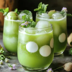 - Honigmelone: Diese Melone ist süß und saftig. Sie enthält viele Vitamine und Mineralien. Honigmelonen sind reich an Vitamin C. Sie helfen, das Immunsystem zu stärken. Zudem sind sie kalorienarm und perfekt für den Sommer. - Matcha-Grünteepulver: Matcha bietet viele gesundheitliche Vorteile. Es enthält Antioxidantien, die gut für die Haut sind. Matcha steigert auch die Konzentration und Energie. Es ist ein grüner Tee, der den ganzen Teeblatt enthält, was ihn besonders macht. - Kokosmilch: Kokosmilch ist eine tolle pflanzliche Milch. Sie ist cremig und gibt dem Getränk einen köstlichen Geschmack. Sie eignet sich gut für Menschen, die Laktose meiden. Kokosmilch ist ebenfalls reich an gesunden Fetten, die gut für das Herz sind. Für dieses Rezept, schaue dir die [Full Recipe] an, um alle Schritte zu sehen! Melonenmix zubereiten Zuerst musst du die Honigmelone vorbereiten. Nimm zwei Tassen Honigmelone und schäle sie. Schneide die Melone in kleine Würfel. Gib die gewürfelte Melone, einen Esslöffel Honig und einen Esslöffel Limettensaft in einen Mixer. Mixe alles, bis du eine glatte Mischung hast. Seihe die Mischung durch ein feines Sieb in eine große Schüssel. Benutze einen Spatel, um die Flüssigkeit gut herauszuholen. Matcha-Paste herstellen Nimm einen Teelöffel Matcha-Grünteepulver und gib ihn in eine kleine Schüssel. Füge ein paar Esslöffel Kokosmilch hinzu. Verquirle die Mischung, bis sie glatt ist. Achte darauf, dass keine Klumpen entstehen. Diese Paste bringt den Matcha-Geschmack in dein Getränk. Mischungsverhältnis und Serviervorschlag In einer großen Karaffe vermenge die gesiebte Honigmelonenmischung mit der restlichen Kokosmilch. Rühre gut um, damit alles gut vermischt ist. Wenn du mehr Süße magst, füge einen Esslöffel Agavensirup hinzu und rühre weiter. Eis hinzufügen und garnieren Fülle Gläser mit Eiswürfeln. Gieße die Honigmelonenmischung ein, bis die Gläser drei Viertel voll sind. Nimm die Matcha-Paste und löffle sie vorsichtig auf die Mischung. Sie sollte schön oben schwimmen. Für die Dekoration kannst du essbare Blumen oder Minzblätter hinzufügen. Das sieht toll aus und schmeckt auch super. Für das vollständige Rezept schau dir bitte den Abschnitt "Full Recipe" an. Um den perfekten Matcha Honeydew Cloud Tea zu machen, ist das Mixen der Zutaten wichtig. Achte darauf, die Honigmelone gut zu pürieren. Ein starker Mixer hilft dabei, eine glatte Mischung zu erzielen. Nachdem du die Melone gemixt hast, seihe die Mischung. Ein feines Sieb entfernt das Fruchtfleisch. Benutze einen Spatel, um die Flüssigkeit besser herauszuholen. So bekommst du eine klare Basis für das Getränk. Beim Matcha ist die Klumpenbildung ein häufiges Problem. Um Klumpen zu vermeiden, mische das Matcha-Pulver zuerst mit etwas Kokosmilch. Rühre kräftig, bis eine glatte Paste entsteht. Dies hilft, Klumpen zu verhindern. Verwende auch einen kleinen Schneebesen, um die Paste gut zu vermischen. Die Präsentation ist wichtig. Verwende hohe Gläser, um die Schichten sichtbar zu machen. Fülle die Gläser zuerst mit Eiswürfeln. Dann gieße die Honigmelonenmischung ein, bis sie drei Viertel voll sind. Löffle die Matcha-Paste vorsichtig darauf. So entsteht der Wolkeneffekt. Für einen schönen Look kannst du essbare Blumen oder frische Minzblätter verwenden. Sie geben dem Getränk eine frische Note. Du kannst auch kleine Snacks oder Desserts dazu servieren. Kekse oder fruchtige Muffins passen gut. Diese Kombination macht das Trinken noch angenehmer. Wenn du mehr Ideen brauchst, schau dir die Full Recipe an, um die besten Variationen zu entdecken. {{image_4}} Ich liebe es, mit Zuckeralternativen zu experimentieren. Statt Zucker kannst du Honig oder Agavensirup verwenden. Diese Optionen sind natürlicher und haben oft mehr Geschmack. Du kannst auch Stevia oder Erythrit ausprobieren. Diese Süßstoffe sind kalorienarm und passen gut zu unserem Getränk. Du kannst auch zusätzliche Früchte zu deinem Matcha-Honigmelonen-Cloud-Tee hinzufügen. Mango oder Ananas sind tolle Ideen. Diese Früchte geben dem Getränk mehr Frische und Süße. Sie passen perfekt zur Honigmelone und bringen neue Aromen ins Spiel. Wenn du Koffein meiden möchtest, gibt es tolle Alternativen. Kräuterteemischungen sind eine gute Wahl. Du kannst Rooibos oder Kamille verwenden. Diese Tees haben keinen Koffein und sind sehr aromatisch. Für eine dekoffeinierte Version des Matcha-Honigmelonen-Cloud-Tees kannst du die Matcha-Paste weglassen. Mische stattdessen die gesiebte Honigmelonenmischung mit Kokosmilch. So erhältst du ein ähnliches, leckeres Getränk ohne Koffein. Die Zutaten für Matcha-Honigmelonen-Cloud-Tee sind frisch und lebendig. Lager die Honigmelone im Kühlschrank. So bleibt sie knackig und süß. Die Kokosmilch bewahre ebenfalls im Kühlschrank auf. Sie hält länger, wenn du sie gut verschließt. Nach der Zubereitung ist das Getränk am besten frisch. Du kannst es jedoch bis zu zwei Tage im Kühlschrank aufbewahren. Stelle sicher, dass du es in einem luftdichten Behälter lagerst. So bleibt der Geschmack erhalten und die Aromen frisch. Wenn du Reste hast, kannst du sie einfrieren. Fülle die Mischung in einen geeigneten Behälter. Lass etwas Platz, da die Flüssigkeit beim Gefrieren expandiert. Die Matcha-Paste kannst du ebenfalls einfrieren. Gib sie in ein kleines, luftdichtes Gefäß. So kannst du sie später einfach verwenden. Wenn du die Paste benötigst, tau sie einfach im Kühlschrank auf. Die Konsistenz bleibt gut, und du kannst deinen Tee schnell genießen. Um Matcha-Honigmelonen-Cloud-Tee zuzubereiten, folgen Sie diesen einfachen Schritten: 1. Zutaten vorbereiten: Nehmen Sie 2 Tassen gewürfelte Honigmelone, 1 Esslöffel Honig und 1 Esslöffel Limettensaft. 2. Mixer benutzen: Geben Sie die Melone, den Honig und den Limettensaft in den Mixer. Mixen Sie alles, bis es glatt ist. 3. Mischung sieben: Gießen Sie die Mischung durch ein Sieb in eine Schüssel, um das Fruchtfleisch zu entfernen. 4. Matcha-Paste herstellen: Vermengen Sie 1 Teelöffel Matcha mit etwas Kokosmilch in einer kleinen Schüssel. 5. Kokosmilch hinzufügen: Mischen Sie die gesiebte Honigmelonenmischung mit 2 Tassen Kokosmilch in einer Karaffe. 6. Süße hinzufügen: Fügen Sie 1 Esslöffel Agavensirup hinzu, wenn Sie es süßer mögen. 7. Servieren: Füllen Sie Gläser mit Eis und gießen Sie die Mischung ein. Löffeln Sie die Matcha-Paste darauf, um den Wolkeneffekt zu erzielen. 8. Dekorieren: Garnieren Sie das Getränk mit essbaren Blumen oder Minzblättern. Matcha ist ein besonderes Grüntee-Pulver. Es hat viele Vorteile: - Antioxidantien: Matcha enthält viele Antioxidantien. Diese helfen, den Körper zu schützen. - Energie: Es gibt einen sanften Energieschub. Das macht Matcha ideal für den Tag. - Konzentration: Matcha kann die Konzentration fördern. Es hilft, den Fokus zu verbessern. Im Vergleich zu anderen Tees hat Matcha mehr Nährstoffe. Zum Beispiel hat Schwarztee weniger Antioxidantien. Grüntee hat weniger Koffein. Matcha hat die meisten Vorteile. Ja, Sie können das Rezept leicht anpassen. Hier sind einige Ideen: - Zuckeralternativen: Verwenden Sie Stevia oder Honig, um den Zuckergehalt zu senken. - Milchalternativen: Kokosmilch kann durch Mandel- oder Hafermilch ersetzt werden. - Fruchtvariationen: Fügen Sie andere Früchte wie Mango oder Ananas hinzu. Das gibt neue Geschmäcker. Diese Anpassungen machen das Getränk besser für spezielle diätetische Bedürfnisse. Die Zutaten für Matcha-Honigmelonen-Cloud-Tee sind einfach zu finden. Hier sind einige Tipps: - Supermarkt: Die meisten Supermärkte haben frische Früchte und Kokosmilch. - Bioläden: Matcha-Pulver finden Sie oft in Bioläden oder speziellen Teegeschäften. - Online: Viele Online-Shops bieten frische Zutaten und Matcha-Pulver an. Achten Sie beim Kauf auf die Qualität der Zutaten. Frische Produkte schmecken besser. Das Rezept ergibt 4 Portionen. Es ist perfekt für einen kleinen Anlass oder als erfrischendes Getränk. Nutzen Sie die Portionen nach Bedarf. Sie können die Zutaten auch für größere Mengen einfach verdoppeln. Matcha-Honigmelonen-Cloud-Tee ist frisch, gesund und einfach zuzubereiten. Wir haben die Hauptzutaten und deren Vorteile besprochen. Die Schritt-für-Schritt-Anleitung hilft dir, nichts zu vergessen. Tipps zur perfekten Konsistenz machen das Trinkvergnügen noch besser. Variationen erlauben dir, neue Geschmäcker zu entdecken. Denke auch an die beste Lagerung, um die Frische zu erhalten. Probier es aus und passe das Rezept an deinen Geschmack an. Viel Spaß beim Mixen und Genießen!