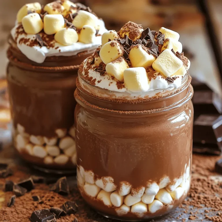 Für unsere köstliche geröstete Marshmallow heiße Schokolade benötigst du die folgenden Hauptzutaten: - 500 ml Milch (Milch oder pflanzlich) - 2 Esslöffel ungesüßtes Kakaopulver - 2 Esslöffel Kristallzucker (nach Geschmack anpassen) - 1/2 Teelöffel Vanilleextrakt - Eine Prise Salz - 125 ml Mini-Marshmallows, plus extra zum Rösten Diese Zutaten sind einfach zu finden und bieten die perfekte Basis für einen warmen Genuss. Um deine heiße Schokolade noch leckerer zu machen, kannst du folgende Garnierungen hinzufügen: - Schlagsahne zum Garnieren (optional) - Schokoladenspäne oder Kakaopulver zum Verzieren (optional) Diese Extras verleihen deiner Schokolade eine schöne Optik und einen zusätzlichen Geschmack. Achte darauf, hochwertige Zutaten zu wählen. Frische Milch macht einen großen Unterschied. Verwende ungesüßtes Kakaopulver für den besten Geschmack. Guter Zucker sorgt für die richtige Süße. Bei den Marshmallows wähle kleine, die beim Rösten schön schmelzen. Wenn du spezielle diätetische Anforderungen hast, gibt es viele pflanzliche Alternativen für Milch. Die Auswahl der Zutaten ist wichtig, um ein tolles Ergebnis zu erzielen. Du kannst die komplette Anleitung für die Zubereitung in der [Full Recipe] finden. Zuerst sammeln wir die Zutaten für unsere köstliche heiße Schokolade. Du brauchst: - 500 ml Milch (Milch oder pflanzlich) - 2 Esslöffel ungesüßtes Kakaopulver - 2 Esslöffel Kristallzucker (nach Geschmack anpassen) - 1/2 Teelöffel Vanilleextrakt - Eine Prise Salz - 125 ml Mini-Marshmallows, plus extra zum Rösten - Schlagsahne zum Garnieren (optional) - Schokoladenspäne oder Kakaopulver zum Verzieren (optional) Stelle sicher, dass du alles bereit hast. Das macht den Prozess einfacher und schneller. In einem kleinen Kochtopf kombinierst du die Milch, das Kakaopulver, den Zucker, den Vanilleextrakt und das Salz. Stelle den Herd auf mittlere Hitze. Rühre mit einem Schneebesen, bis die Mischung warm ist. Das dauert etwa 5 Minuten. Achte darauf, dass das Kakaopulver und der Zucker gut aufgelöst sind. Während die heiße Schokolade warm wird, bereite den Grill vor. Heize ihn vor. Lege die zusätzlichen Mini-Marshmallows gleichmäßig auf ein Backblech mit Backpapier. Sobald der Grill heiß ist, schiebe das Blech hinein. Röste die Marshmallows 1-2 Minuten. Sie sollten goldbraun und leicht knusprig sein. Beobachte sie gut, damit sie nicht verbrennen. Jetzt kannst du die heiße Schokolade in Tassen gießen. Garniere sie nach Wunsch mit Schlagsahne und den gerösteten Marshmallows. Du kannst auch Schokoladenspäne oder Kakaopulver darüber streuen. Genieß die Wärme und den Geschmack! Dieses Rezept ist einfach und macht Spaß. Um die beste heiße Schokolade zu machen, achte auf die Milch. Verwende frische Milch für den besten Geschmack. Du kannst sogar Mandel-, Soja- oder Hafermilch verwenden. Das Kakaopulver sollte ungesüßt sein, um die Kontrolle über die Süße zu behalten. Rühre die Mischung gut um, damit alles gut vermischt ist. Erhitze die Milch langsam, damit sie nicht anbrennt. Beim Rösten der Marshmallows ist Geduld wichtig. Lege die Mini-Marshmallows gleichmäßig auf ein Backblech. Achte darauf, dass sie nicht zu nah beieinander liegen. So rösten sie gleichmäßig. Halte sie beim Rösten im Auge, damit sie nicht verbrennen. Nur ein paar Minuten unter dem Grill reichen aus. Ein perfekter Marshmallow hat eine goldbraune Farbe und ist weich. Du kannst die heiße Schokolade nach deinem Geschmack anpassen. Füge einen Löffel Erdnussbutter hinzu für einen nussigen Kick. Ein Spritzer Pfefferminz- oder Karamellsirup gibt dir eine besondere Note. Probiere auch andere Süßigkeiten wie Schokoladenstückchen oder Kekse. Das macht das Getränk noch spannender. Du kannst die Schlagsahne auch mit Zimt oder Kakao bestäuben, um einen zusätzlichen Geschmack zu erzielen. Für das volle Rezept schaue dir das Rezept für geröstete Marshmallow heiße Schokolade an. {{image_4}} Wenn du eine vegane Version der gerösteten Marshmallow heißen Schokolade machen willst, ist das einfach. Ersetze die Milch durch pflanzliche Milch. Mandeln, Soja oder Hafer sind gute Optionen. Du kannst auch vegane Marshmallows verwenden, die in vielen Läden erhältlich sind. So genießt du das gleiche cremige Gefühl ohne tierische Produkte. Um deine heiße Schokolade spannend zu machen, füge verschiedene Geschmäcker hinzu. Du kannst eine Prise Zimt oder Muskatnuss für eine wärmere Note verwenden. Auch ein Schuss Espresso oder Kaffee kann die Schokolade aufpeppen. Für eine fruchtige Note kannst du ein wenig Himbeer- oder Erdbeersirup hinzufügen. Diese kleinen Änderungen machen viel aus! Wenn du eine besondere Feier hast, kannst du dein Rezept auch anpassen. Du könntest die Schokolade mit Pfefferminz- oder Karamellsirup verfeinern. Für einen festlichen Look kannst du die heiße Schokolade mit bunten Streuseln oder Schokoladenspänen dekorieren. Wenn du eine größere Menge brauchst, verdopple einfach die Zutaten aus dem [Full Recipe]. So hast du genug für alle! Wenn du Reste von deiner gerösteten Marshmallow heißen Schokolade hast, bewahre sie in einem luftdichten Behälter auf. Stelle sicher, dass die Schokolade vollständig abgekühlt ist, bevor du sie in den Kühlschrank stellst. So bleibt der Geschmack frisch. Ein Tipp: Die Marshmallows können sich beim Kühlen etwas zusammenziehen. Das ist normal. Du kannst sie einfach beim Erwärmen wieder auflockern. Um die heiße Schokolade wieder warm zu machen, gieße sie in einen kleinen Topf. Erhitze sie bei niedriger Hitze und rühre ständig um. Vermeide hohe Hitze, da die Schokolade anbrennen kann. Wenn du die Marshmallows wieder rösten möchtest, lege sie einfach auf ein Backblech und brate sie kurz im Ofen, bis sie goldbraun sind. So bekommst du die perfekte Textur zurück. Die Zutaten für die heiße Schokolade sind recht haltbar. Ungesüßtes Kakaopulver und Kristallzucker halten sich lange, wenn sie kühl und trocken gelagert werden. Milch sollte jedoch innerhalb von 5 bis 7 Tagen nach dem Öffnen verwendet werden. Das fertige Getränk bleibt im Kühlschrank etwa 3 Tage frisch. Achte darauf, es schnell zu genießen, um den besten Geschmack zu erleben. Die beste Toasted Marshmallow heiße Schokolade ist einfach. Beginne mit frischer Milch. Du kannst normale oder pflanzliche Milch verwenden. Kombiniere die Milch mit ungesüßtem Kakaopulver und Zucker in einem Topf. Rühre alles gut um. Erhitze die Mischung, bis sie warm ist. Röste die Mini-Marshmallows unter dem Grill. Füge die gerösteten Marshmallows zur heißen Schokolade hinzu. Garniere mit Schlagsahne, wenn du möchtest. So hast du einen tollen Genuss. Ja, du kannst die Zutaten anpassen! Du kannst den Zucker reduzieren, wenn du es weniger süß magst. Für einen intensiveren Schokoladengeschmack füge mehr Kakaopulver hinzu. Wenn du eine vegane Version willst, nutze pflanzliche Milch und vegane Sahne. Du kannst auch Aromen wie Zimt oder Pfefferminz hinzufügen. Sei kreativ und finde deinen eigenen perfekten Geschmack. Fertige Produkte findest du in vielen Supermärkten. Schau in der Abteilung für heiße Schokolade oder Getränke. Beliebte Marken bieten oft eine Mischung für heiße Schokolade an. Du kannst auch Online-Läden besuchen. Dort findest du spezielle Mischungen und sogar geröstete Marshmallows. Ich empfehle, die Zutaten zu prüfen, um sicherzustellen, dass sie frisch sind. Die geröstete Marshmallow heiße Schokolade bietet Freude in jeder Tasse. Wir haben die besten Zutaten besprochen, Tipps zur Zubereitung gegeben und Variationen für jeden Geschmack vorgestellt. Denken Sie daran, kreative Garnierungen hinzuzufügen und Reste richtig zu lagern. Genießen Sie diese Köstlichkeit nach Belieben. Experimentieren Sie mit neuen Aromen und passen Sie das Rezept an. Jede Tasse ist eine Einladung, den Moment zu genießen. Bereiten Sie sich vor, Ihre Freunde mit dieser besonderen Schokolade zu begeistern!