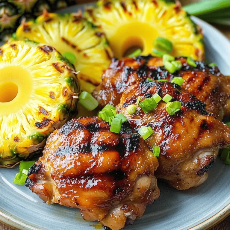 - 4 Hähnchenoberschenkel mit Knochen und Haut - 1 Tasse Ananassaft - 1/2 Tasse Sojasauce - 1/4 Tasse brauner Zucker - 1 Esslöffel frischer Ingwer, gerieben - 3 Knoblauchzehen, fein gehackt - 1 Esslöffel Ketchup - 1 Teelöffel Sesamöl - 1 Teelöffel schwarzer Pfeffer - 1/2 Teelöffel zerdrückte rote Pfefferflocken (optional) - 1/4 Tasse Frühlingszwiebeln, gehackt (zum Garnieren) - Frische Ananasscheiben (zum Grillen und Garnieren) Die Hauptzutaten für Huli Huli Chicken machen es besonders. Das Hähnchen bringt saftiges Fleisch und die Haut sorgt für einen tollen Crunch. Ananassaft und Sojasauce geben dem Gericht eine süße und salzige Note. Der braune Zucker hilft, eine schöne Karamellisierung zu erreichen. Gewürze wie Ingwer und Knoblauch fügen Tiefe und Aroma hinzu. - Frische Ananasscheiben - Frühlingszwiebeln zum Garnieren Beim Servieren von Huli Huli Chicken sind frische Ananasscheiben ein echter Hit. Sie werden gegrillt und bringen einen süßen, rauchigen Geschmack. Frühlingszwiebeln sorgen für einen frischen Crunch und ein schönes Farbspiel. Diese Garnituren machen das Gericht noch ansprechender und leckerer. Für das volle Rezept, schau dir die [Full Recipe] an. Um das Huli Huli Hähnchen perfekt zu machen, beginnen wir mit der Marinade. Die Zutaten für die Marinade sind einfach und lecker. Du brauchst: - 1 Tasse Ananassaft - 1/2 Tasse Sojasauce - 1/4 Tasse braunen Zucker - 1 Esslöffel frischen Ingwer, gerieben - 3 Knoblauchzehen, fein gehackt - 1 Esslöffel Ketchup - 1 Teelöffel Sesamöl - 1 Teelöffel schwarzen Pfeffer - 1/2 Teelöffel zerdrückte rote Pfefferflocken (optional, für Schärfe) Mische alle Zutaten in einer großen Schüssel. Rühre gut um, bis der Zucker vollständig aufgelöst ist. Dann lege die Hähnchenoberschenkel in die Marinade. Stelle sicher, dass sie gut bedeckt sind. Bedecke die Schüssel und stelle sie für mindestens 1 Stunde in den Kühlschrank. Am besten ist es, das Hähnchen über Nacht marinieren zu lassen. So zieht der Geschmack richtig ein. Jetzt ist es Zeit, den Grill vorzubereiten. Heize deinen Grill auf mittlere Hitze vor. Das sind etwa 175°C. Achte darauf, dass die Grillroste sauber sind. Ein leicht geölter Rost verhindert, dass das Hähnchen anklebt. Das macht das Grillen viel einfacher und sicherer. Nimm die Hähnchenoberschenkel aus der Marinade und lass das überschüssige Stück abtropfen. Entsorge die Marinade. Lege das Hähnchen mit der Hautseite nach unten auf den Grill. Grill dann die Hähnchen für etwa 10-12 Minuten. Wende sie dann und grille sie weitere 10-12 Minuten. Das Hähnchen ist fertig, wenn die Innentemperatur 75°C erreicht. Die Haut sollte knusprig und goldbraun sein. Während das Hähnchen grillt, kannst du auch frische Ananasscheiben auf den Grill legen. Grill sie für etwa 3-4 Minuten pro Seite, bis sie karamellisiert sind. Diese Schritte geben dir ein köstliches und saftiges Huli Huli Hähnchen. Um das volle Rezept zu sehen, schau dir den [Full Recipe] an. Die Marinierzeit hat großen Einfluss auf den Geschmack des Huli Huli Hähnchens. Eine längere Marinierzeit bringt mehr Geschmack. Ich empfehle, das Hähnchen mindestens eine Stunde zu marinieren. Für den besten Geschmack marinieren Sie es über Nacht. Zusätzliche Aromen können Sie leicht hinzufügen. Fügen Sie zum Beispiel einen Schuss Limettensaft hinzu. Auch frische Kräuter wie Koriander können das Hähnchen aufpeppen. Experimentieren Sie ruhig mit verschiedenen Zutaten. Es gibt zwei Hauptmethoden beim Grillen: direkte und indirekte Hitze. Bei direkter Hitze grillen Sie das Hähnchen direkt über der Flamme. Das sorgt für eine knusprige Haut. Bei indirekter Hitze grillen Sie das Hähnchen neben der Flamme. Diese Methode ist ideal für dickere Stücke. Verwenden Sie Grillzubehör wie eine Grillmatte. Diese verhindert, dass das Hähnchen kleben bleibt. Grillthermometer helfen Ihnen, die Temperatur genau zu kontrollieren. So stellen Sie sicher, dass das Hähnchen perfekt gegart ist. Zu Huli Huli Hähnchen passen viele Beilagen. Gegrilltes Gemüse, Reis oder einen frischen Salat sind großartige Optionen. Die süße Ananas harmoniert besonders gut mit dem Hähnchen. Präsentieren Sie das Gericht schön. Legen Sie das Hähnchen auf einem großen Teller und dekorieren Sie es mit frischen Ananasscheiben und gehackten Frühlingszwiebeln. Für besondere Anlässe können Sie auch bunte Beilagen verwenden. {{image_4}} Huli Huli Chicken ist nicht nur für Hähnchen geeignet. Du kannst auch andere Fleischsorten verwenden. - Schweinefleisch: Schweinebauch oder Koteletts sind toll. Sie nehmen die Marinade gut auf. - Pute: Putenbrust ist eine magerere Option. Sie bleibt auch saftig, wenn du sie richtig grillst. - Vegetarische Alternativen: Probiere Tofu oder Tempeh. Diese Sojaprodukte sind perfekt für die Marinade. - Vegane Optionen: Nutze Portobello-Pilze oder Gemüse. Diese sind lecker und haben eine tolle Textur. Die Marinade ist der Schlüssel zu gutem Huli Huli Chicken. Du kannst sie leicht anpassen. - Zusatz von Früchten: Ananassaft ist klassisch. Aber du kannst auch Mangosaft oder Kokosnusswasser verwenden. Das sorgt für frische Aromen. - Spezielle Gewürze: Füge etwas Zimt oder Kreuzkümmel hinzu. Diese Gewürze geben der Marinade eine besondere Note. - Regionale Unterschiede: In Hawaii fügen viele frische Kräuter hinzu. Versuche Basilikum oder Koriander für einen frischen Geschmack. Wenn du mehr über die Zubereitung erfahren möchtest, schau dir das [Full Recipe] an. Um Huli Huli Chicken frisch zu halten, lagere es richtig im Kühlschrank. Lege das gekochte Hähnchen in einen luftdichten Behälter. So bleibt es für drei bis vier Tage gut. Stelle sicher, dass es schnell abkühlt, bevor du es in den Kühlschrank legst. Das hilft, Bakterien zu vermeiden. Für längere Haltbarkeit kannst du das Huli Huli Chicken einfrieren. Wickel die Portionen gut in Frischhaltefolie und lege sie in einen Gefrierbeutel. So bleibt der Geschmack bis zu drei Monate erhalten. Beschrifte den Beutel mit dem Datum, damit du weißt, wie lange es schon gefroren ist. Wenn du das Huli Huli Chicken wieder aufwärmen möchtest, benutze die besten Methoden, um es saftig zu halten. Eine gute Option ist der Ofen. Heize den Ofen auf 180°C vor. Lege das Hähnchen in eine Auflaufform mit etwas Wasser. Decke die Form mit Folie ab. So bleibt die Feuchtigkeit im Hähnchen. Eine andere Methode ist die Mikrowelle. Stelle die Mikrowelle auf mittlere Leistung ein. Lege das Hähnchen auf einen mikrowellenfesten Teller. Bedecke es mit einem feuchten Papiertuch. Dies hilft, das Hähnchen nicht auszutrocknen. Um Austrocknung zu vermeiden, erwärme das Hähnchen immer in kleinen Portionen. So wird es gleichmäßig warm. Wenn du sicherstellen willst, dass das Hähnchen den vollen Geschmack hat, serviere es mit frischen Ananasscheiben. Das gibt auch einen tollen Kontrast zu den Aromen des Gerichts. Huli Huli Chicken ist ein gegrilltes Hähnchengericht aus Hawaii. Der Name „Huli Huli“ bedeutet „drehen“ auf Hawaiianisch. Es stammt von den Straßenständen, die das Hähnchen auf großen Grills zubereiten. Die Marinade hat süße und salzige Aromen, die perfekt zusammenpassen. Dieses Gericht ist ein fester Bestandteil der hawaiianischen Küche und wird oft bei Feiern und Grillpartys serviert. Um Huli Huli Chicken im Ofen zuzubereiten, folgen Sie diesen einfachen Schritten. Heizen Sie Ihren Ofen auf 200°C vor. Nehmen Sie das marinierte Hähnchen und legen Sie es auf ein Backblech. Braten Sie das Hähnchen etwa 30-40 Minuten lang, bis es goldbraun ist. Überprüfen Sie die Innentemperatur, um sicherzustellen, dass sie 75°C erreicht. Diese Methode ist ideal, wenn Sie keinen Grill haben. Ja, die Marinade ist sehr vielseitig. Sie können sie für Schweinefleisch, Rind oder sogar Gemüse verwenden. Die süßen und salzigen Aromen passen gut zu verschiedenen Zutaten. Sie können die Marinade auch für Fisch verwenden. Experimentieren Sie mit verschiedenen Fleischsorten, um neue Geschmäcker zu entdecken. Die Marinierzeit ist wichtig für den Geschmack. Ich empfehle, das Hähnchen mindestens eine Stunde marinieren zu lassen. Für besten Geschmack marinieren Sie das Hähnchen über Nacht im Kühlschrank. So ziehen die Aromen gut ein. Wenn Sie wenig Zeit haben, reicht auch eine kurze Marinierzeit. Huli Huli Chicken ist ein köstliches Gericht, das einfach zuzubereiten ist. Die Marinade mit Ananassaft und Sojasauce bringt einen tollen Geschmack. Wir haben die besten Grilltechniken und Tipps geteilt, um das Hähnchen perfekt zu garen. Variationen mit anderen Fleischsorten oder sogar veganen Optionen bieten viel Raum für Kreativität. Vergessen Sie nicht, das Gericht gut zu lagern und aufzuwärmen, um den besten Geschmack zu bewahren. Probieren Sie es aus und genießen Sie ein Stück hawaiianische Küche in Ihrem Zuhause!