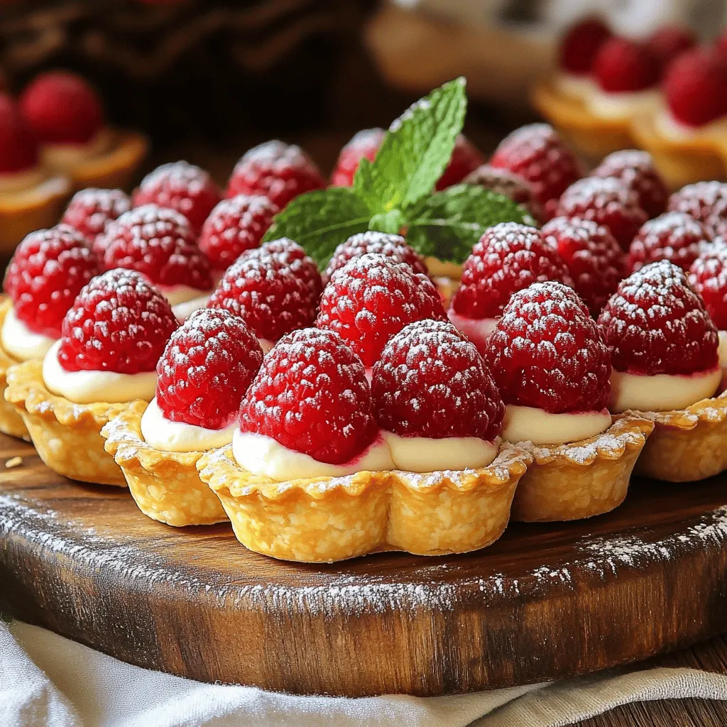Für diese Törtchen brauchen wir frische und leckere Zutaten. Hier sind die Hauptzutaten: - 1 Tasse frische Himbeeren - 1 Tasse Schlagsahne - 1 Teelöffel Vanillebohnenpaste (oder 1 Teelöffel Vanilleextrakt) Diese Zutaten sorgen für einen fruchtigen und cremigen Geschmack. Himbeeren bringen eine tolle Säure. Die Schlagsahne macht die Füllung leicht und luftig. Vanille gibt einen süßen und warmen Geschmack. Der Boden ist wichtig für die Struktur der Törtchen. Hier sind die Zutaten: - 1 ½ Tassen Weizenmehl - ½ Tasse Puderzucker - ½ Tasse ungesalzene Butter, weich - 1 großes Eigelb - 1 Teelöffel Vanilleextrakt Diese Zutaten machen den Boden knusprig und süß. Das Mehl gibt dem Teig Stabilität. Butter sorgt für einen reichen Geschmack. Eigelb gibt dem Teig eine schöne Farbe. Die Füllung ist das Herzstück der Törtchen. Hier sind die Zutaten: - ¼ Tasse Zucker - 1 Esslöffel Speisestärke - Schale von 1 Zitrone Zucker süßt die Füllung. Speisestärke hilft, die Füllung zu binden und macht sie dick. Zitronenschale bringt frischen Geschmack und eine schöne Note. Für das vollständige Rezept, schau dir die [Full Recipe] an. Zuerst mische ich das Weizenmehl und den Puderzucker in einer Schüssel. Dann füge ich die weiche Butter hinzu. Mit einem Mixer verrühre ich alles, bis es krümelig wird. Anschließend gebe ich das Eigelb und den Vanilleextrakt dazu. Ich rühre weiter, bis ein glatter Teig entsteht. Jetzt wickele ich den Teig in Frischhaltefolie und lege ihn für 30 Minuten in den Kühlschrank. Während der Teig kühlt, heize ich den Ofen auf 175 °C vor. Nach 30 Minuten nehme ich den Teig heraus und rolle ihn auf einer bemehlten Fläche aus. Mit einem Ausstecher schneide ich Kreise aus, die in meine Törtchenformen passen. Ich drücke den Teig vorsichtig in die Formen und steche den Boden mit einer Gabel ein. Jetzt lege ich Backpapier auf die Törtchen und fülle sie mit Backgewichten. Ich backe sie 15 Minuten, entferne dann die Gewichte und backe sie weitere 5-7 Minuten, bis sie goldbraun sind. Danach lasse ich sie vollständig auskühlen. In einer mittelgroßen Schüssel schlage ich die Schlagsahne, bis weiche Spitzen entstehen. In einer anderen Schüssel mische ich Zucker, Speisestärke, Vanillebohnenpaste und Zitronenschale. Ich hebe die geschlagene Sahne vorsichtig unter die Zuckermischung, bis die Füllung glatt und luftig ist. Nun verteile ich die Vanillefüllung gleichmäßig in die abgekühlten Törtchen. Ich belege sie nach Belieben mit frischen Himbeeren. Danach stelle ich die Törtchen für mindestens eine Stunde in den Kühlschrank, damit sie fest werden. Vor dem Servieren garnieren ich sie mit frischen Minzblättern. Wenn du das vollständige Rezept suchst, schau dir die gesamte Anleitung an. Um den perfekten Tortenboden zu erreichen, achte auf die Butter. Sie sollte weich, aber nicht flüssig sein. Mische das Mehl und den Puderzucker gut, bevor du die Butter hinzufügst. Knete den Teig nicht zu lange, sonst wird er zäh. Wenn du einen krümeligen Teig hast, ist das ideal. Kühle den Teig für mindestens 30 Minuten. Das hilft, die Form zu behalten. Um die Törtchen gleichmäßig zu backen, ist die richtige Temperatur wichtig. Heize deinen Ofen auf 175 °C vor, bevor du die Törtchen hineinlegst. Achte darauf, die Törtchen nicht zu nah beieinander zu platzieren. So kann die Hitze gut zirkulieren. Nutze auch Backpapier und Gewichte, um ein Aufblähen zu verhindern. Nach dem Blindbacken sollten sie goldbraun sein. Für die Dekoration empfehle ich frische Himbeeren. Sie bringen Farbe und Frische. Lege sie gleichmäßig auf die Füllung. Ein Hauch Puderzucker macht die Törtchen elegant. Du kannst auch Minzblätter verwenden, um einen schönen Kontrast zu schaffen. Serviere die Törtchen auf einer schönen Platte. Das macht sie noch einladender. Für das perfekte Finale serviere sie mit frisch geschlagener Sahne. Für mehr Tipps und die vollständige Rezeptur schaue dir das Full Recipe an. {{image_4}} Wenn du die Himbeer-Vanille-Törtchen etwas anders gestalten möchtest, probiere andere Beeren. Erdbeeren, Blaubeeren oder Johannisbeeren passen gut. Diese Früchte bieten einen neuen Geschmack und eine tolle Farbe. Du kannst die Beeren einfach in die Füllung mischen oder sie als Topping verwenden. Das gibt den Törtchen einen frischen Look und zusätzlichen Geschmack. Eine vegane Variante ist einfach zuzubereiten. Ersetze die Butter durch pflanzliche Margarine. Statt des Eigelbs kannst du Apfelmus oder eine Banane verwenden. Für die Füllung nimm pflanzliche Sahne und achte auf vegane Vanilleextrakte. Diese Anpassungen halten die Törtchen lecker und tierfreundlich. Du kannst alle Geschmäcker der klassischen Version genießen, ohne tierische Produkte zu verwenden. Für glutenfreie Himbeer-Vanille-Törtchen kannst du glutenfreies Mehl verwenden. Viele Marken bieten spezielle Mischungen an, die gut funktionieren. Achte darauf, dass die Mischung auch für Backwaren geeignet ist. Du kannst auch Mandelmehl oder Kokosmehl ausprobieren. Diese Mehle bringen einen eigenen Geschmack und eine nussige Note. So bleiben deine Törtchen köstlich, auch ohne Gluten. Für das vollständige Rezept schau dir die Anleitung an. Um die Himbeer-Vanille-Törtchen frisch zu halten, lege sie in einen luftdichten Behälter. Das verhindert, dass sie austrocknen oder Gerüche aufnehmen. Stelle sicher, dass die Törtchen vollständig abgekühlt sind, bevor du sie lagerst. Das hilft, die Textur beizubehalten. Im Kühlschrank halten sich die Törtchen bis zu drei Tage. Achte darauf, dass sie gut verpackt sind. Nach drei Tagen können die Himbeeren weich werden. Die Füllung bleibt frisch, solange du sie kühl hältst. Du kannst die Törtchen auch im Voraus zubereiten. Bereite den Boden und die Füllung vor. Fülle die Törtchen nicht sofort. Friere die Törtchenböden in einem Behälter ein. Sie halten sich bis zu einem Monat. Wenn du bereit bist, die Törtchen zu servieren, lass die Böden auftauen und fülle sie dann. Für die vollständige Rezeptur schaue bitte in das [Full Recipe]. Die Törtchen können bis zu 2 Tage im Voraus gemacht werden. Dies gibt den Aromen Zeit, sich zu verbinden. Die Füllung bleibt frisch und lecker. Es ist am besten, sie im Kühlschrank zu lagern. So bleibt der Boden knusprig und die Füllung cremig. Ja, du kannst die Törtchen ohne Zucker machen. Nutze stattdessen natürliche Süßstoffe wie Honig oder Stevia. Diese Optionen haben weniger Kalorien. Achte darauf, die Menge anzupassen, um die gleiche Süße zu erreichen. Experimentiere, um den besten Geschmack zu finden. Transportiere die Törtchen in einer stabilen Box. Verwende eine flache, luftdichte Kiste. Lege ein Kühlpack darunter, um die Kälte zu halten. Benutze Backpapier, um die Törtchen zu trennen. So bleiben sie frisch und sehen hübsch aus. Die vollständige Rezeptur für die Himbeer-Vanille-Törtchen findest du in der Beschreibung weiter oben. Dort findest du alle Schritte und Zutaten, die du brauchst. So kannst du sie selbst ganz einfach nachbacken. Du hast nun alle Schritte für die Himbeer-Vanille-Törtchen durchgearbeitet. Wir haben die Hauptzutaten kennengelernt, die Schritt-für-Schritt-Anleitung betrachtet und hilfreiche Tipps zur Zubereitung sowie Variationen entdeckt. Du kannst die Törtchen wunderbar anpassen und wissen, wie du sie richtig aufbewahrst. So erreichst du immer hervorragende Ergebnisse. Probiere die verschiedenen Variationen aus und teile deine Kreationen mit Freunden. Viel Spaß beim Backen und Genießen dieser leckeren Törtchen!