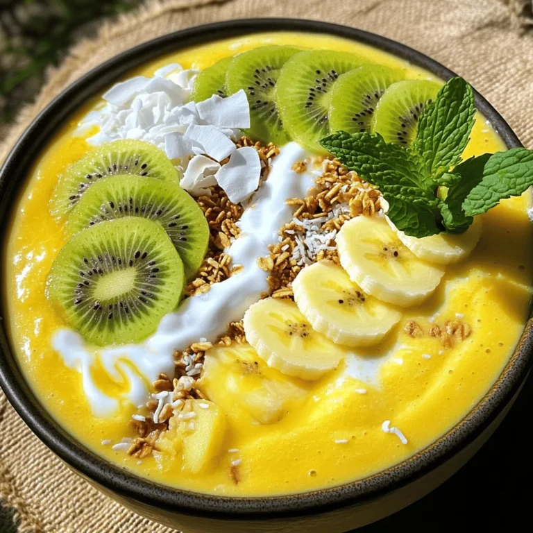 Für eine dicke Smoothie-Bowl brauchst du frische und gefrorene Zutaten. Hier sind die Hauptzutaten, die ich immer nutze: - 1 reife Banane, gefroren - 1 Tasse frische Ananasstücke - 1/2 Tasse Kokosmilch - 1/2 Tasse griechischer Joghurt - 1/2 Tasse Haferflocken - 2 Esslöffel Chiasamen Diese Zutaten geben der Bowl eine cremige und dicke Konsistenz. Die gefrorene Banane macht die Mischung süß und kühl. Ananas bringt Frische. Kokosmilch und Joghurt sorgen für eine reichhaltige Textur. Manchmal mag ich es, etwas Abwechslung in die Bowl zu bringen. Hier sind einige zusätzliche Zutaten, die du verwenden kannst: - Spinat oder Grünkohl für mehr Nährstoffe - Avocado für eine cremige Textur - Beeren wie Erdbeeren oder Heidelbeeren für einen fruchtigen Geschmack - Nüsse oder Samen für einen Crunch Diese Zutaten sind nicht nur gesund, sondern sie bringen auch Farbe und Geschmack. Du kannst sie nach Lust und Laune mixen. Das Topping macht die Smoothie-Bowl besonders ansprechend. Hier sind meine Lieblings-Toppings: - In Scheiben geschnittene Kiwi - Geraspelter Kokosnuss - Granola für einen Knusper-Effekt - Frische Minzblätter für einen Hauch von Frische Diese Toppings geben deiner Bowl das gewisse Etwas. Sie sehen toll aus und schmecken großartig. Du kannst kreativ sein und deine eigenen Favoriten hinzufügen. Wenn du mehr über die Zubereitung erfahren möchtest, schau dir das [Full Recipe] an. Zuerst bereite deinen Mixer vor. Stelle sicher, dass er sauber und trocken ist. Das hilft, die besten Ergebnisse zu erzielen. Wenn dein Mixer ein großes Fassungsvermögen hat, ist das ideal. Das erleichtert das Mixen von dicken Smoothies. Jetzt füge die Zutaten hinzu. Beginne mit der gefrorenen Banane, den Ananasstücken, der Kokosmilch und dem griechischen Joghurt. Diese Kombination sorgt für einen tropischen Geschmack. Mixe alles gut durch, bis es glatt ist. Bei Bedarf kannst du etwas mehr Kokosmilch hinzufügen. Das hilft, eine dicke Konsistenz zu erreichen. Dann füge die Haferflocken und die Chiasamen hinzu. Pulse einige Male, um sie zu vermischen. Achte darauf, sie nicht vollständig zu zerkleinern. Das Verhältnis der Zutaten ist wichtig. Eine gefrorene Banane gibt die Basis und macht die Mischung dick. Die Kokosmilch und der Joghurt bringen Cremigkeit. Haferflocken und Chiasamen fügen Ballaststoffe hinzu. Experimentiere, um deine perfekte Mischung zu finden. Du kannst auch Honig oder Ahornsirup hinzufügen, um die Süße anzupassen. Gieße die Mischung in eine Schüssel und glätte die Oberfläche. Jetzt ist deine dicke Smoothie-Bowl bereit für Toppings! Diese Schritte helfen dir, eine leckere und nahrhafte Mahlzeit zu kreieren. Probier die Full Recipe für weitere Inspiration! Um deine Smoothie-Bowl dicker zu machen, benutze gefrorene Früchte. Gefrorene Bananen sind besonders gut. Sie geben eine cremige Textur. Du kannst auch gefrorene Beeren verwenden. Diese sind lecker und gesund. Ein weiterer Trick ist die Zugabe von Haferflocken oder Chiasamen. Diese Zutaten quellen und machen die Mischung dicker. Mischst du die Zutaten, achte darauf, nicht zu viel Flüssigkeit hinzuzufügen. Das kann die Konsistenz beeinträchtigen. Die Auswahl der Zutaten ist wichtig. Wenn du eine süße Smoothie-Bowl möchtest, wähle reife Bananen oder Mangos. Für etwas Frische sind Kiwi und Ananas perfekt. Wenn du einen nussigen Geschmack magst, füge Erdnussbutter oder Mandelmus hinzu. Joghurt ist ideal für Cremigkeit und Protein. Probiere verschiedene Kombinationen aus, um deinen persönlichen Favoriten zu finden. Ein häufiger Fehler ist, zu viele flüssige Zutaten zu verwenden. Das führt zu einer dünnen Konsistenz. Achte darauf, die Flüssigkeit langsam hinzuzufügen. Ein weiterer Fehler ist, die Zutaten nicht gut zu mixen. Stelle sicher, dass alles gut vermischt ist, um Klumpen zu vermeiden. Auch das Vergessen der Toppings kann die Präsentation beeinträchtigen. Toppings wie Nüsse oder Samen bringen nicht nur Geschmack, sondern sehen auch gut aus. Für ein köstliches Rezept kannst du mein [Full Recipe] ausprobieren. Es bietet dir eine tolle Basis für deine nächste Smoothie-Bowl! {{image_4}} Du kannst viele verschiedene Geschmäcker in deine dicke Smoothie-Schüssel bringen. Wenn du Schokolade magst, füge Kakaopulver hinzu. Für einen fruchtigen Kick nutze Erdbeeren oder Mangos. Probiere auch Nüsse wie Mandeln oder Walnüsse für mehr Crunch. Die Auswahl ist groß. Du kannst deine Smoothie-Bowl immer neu gestalten. Wenn du vegan oder lactosefrei lebst, gibt es tolle Alternativen. Ersetze den griechischen Joghurt durch Soja- oder Kokosjoghurt. Statt Honig kannst du Agavensirup verwenden. Kokosmilch ist schon eine gute Wahl und passt perfekt. Diese Optionen bieten dir viele gesunde Nährstoffe, ohne auf Geschmack zu verzichten. Saisonale Zutaten bringen frische Aromen. Im Sommer sind Beeren wie Himbeeren oder Heidelbeeren ideal. Im Herbst kannst du Kürbis oder Äpfel verwenden. Diese Zutaten geben deiner Bowl nicht nur Farbe, sondern auch viel Geschmack. Probiere sie aus und entdecke neue Lieblingskombinationen in deiner Smoothie-Bowl. Für mehr Inspiration schaue dir das Rezept für tropischen Genuss an: [Full Recipe]. Frisch zubereitete Smoothie-Bowls schmecken am besten, wenn du sie sofort genießt. Wenn du sie jedoch aufbewahren musst, halte sie im Kühlschrank. Verwende einen luftdichten Behälter. So bleibt die Bowl frisch und lecker. Vermeide direkte Sonneneinstrahlung, da das die Zutaten schneller verderben lässt. Für die Aufbewahrung deiner Zutaten gibt es einfache Tipps. Lagere gefrorene Früchte in einem verschlossenen Beutel im Gefrierfach. Frisches Obst bewahrst du am besten im Kühlschrank auf. Halte die Zutaten separat, um ihre Frische länger zu erhalten. Wenn du Reste hast, stelle sicher, dass sie gut verpackt sind. So kannst du sie später für eine neue Bowl verwenden. Übrig gebliebene Zutaten kannst du bis zu drei Tage im Kühlschrank aufbewahren. Achte darauf, dass sie gut verpackt sind. Wenn die Zutaten anfangen, braun zu werden oder weich zu werden, ist es Zeit, sie zu verwenden. Du kannst sie in einen neuen Smoothie oder eine Bowl integrieren. Das hilft dir, Lebensmittelverschwendung zu vermeiden und bleibt gesund. Die dicken Smoothie-Bowls sind ein guter Weg, um Reste lecker zu nutzen. Wenn du mehr Ideen benötigst, schau dir das Rezept für tropischen Genuss an: [Full Recipe]. Um deine Smoothie-Bowl dicker zu machen, nutze gefrorene Früchte. Eine gefrorene Banane ist perfekt für die Basis. Füge weniger Flüssigkeit hinzu, um die Mischung dick zu halten. Haferflocken oder Chiasamen helfen ebenfalls, die Textur zu verbessern. Du kannst sie einfach in die Mischung geben und kurz mixen. Die besten Früchte für Smoothie-Bowls sind Bananen, Beeren und Mangos. Diese Früchte sind süß und haben eine cremige Textur. Du kannst auch tropische Früchte wie Ananas oder Papaya verwenden. Sie bringen einen tollen Geschmack und eine schöne Farbe in deine Bowl. Ja, du kannst Smoothie-Bowls im Voraus zubereiten. Mache die Basis und stelle sie in den Kühlschrank. Die Bowls bleiben so frisch für einen Tag. Achte darauf, die Toppings separat zu lagern. So bleiben sie knusprig und frisch. Eine dicke Smoothie-Bowl ist einfach zuzubereiten und sehr lecker. Wir haben die Hauptzutaten, Tipps und Methoden besprochen. Nutze frische, gesunde Zutaten für den besten Geschmack. Spiele mit verschiedenen Rezepten und Variationen, um deine Lieblingsbowls zu finden. Denke daran, deine Smoothie-Bowls richtig zu lagern, damit sie frisch bleiben. Mit den richtigen Tricks kannst du viele Fehler vermeiden und die perfekte Konsistenz erreichen. Jetzt bist du bereit, deine eigenen köstlichen Smoothie-Bowls zu kreieren! Viel Spaß beim Mixen!