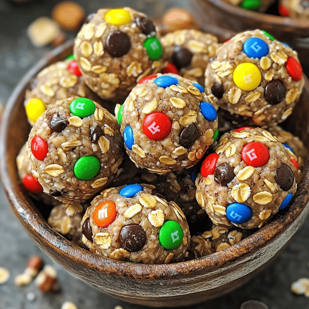 Für die Monster Cookie Proteinbälle brauchen wir einige einfache Zutaten. Hier sind die Hauptzutaten: - 1 Tasse Haferflocken - 1/2 Tasse natürliche Mandelbutter (oder Erdnussbutter) - 1/4 Tasse reiner Ahornsirup (oder Honig) - 1/2 Tasse Proteinpulver (vanille oder schokolade) - 1/2 Tasse mini Schokoladenstückchen - 1/4 Tasse M&Ms (oder ähnliche, mit Schokolade überzogene Süßigkeiten) - 1/4 Tasse gehackte Nüsse (wie Mandeln oder Walnüsse) - 1/2 Teelöffel Vanilleextrakt - 1/4 Teelöffel Meersalz Diese Zutaten sorgen für einen leckeren und gesunden Snack. Die Haferflocken geben Energie, während die Nüsse und das Proteinpulver für die nötige Kraft sorgen. Wenn du keine Nussbutter magst oder allergisch bist, gibt es Alternativen. Du kannst Sonnenblumenbutter oder Sojabutter verwenden. Diese Optionen sind nussfrei und sehr schmackhaft. Für den Süßstoff kannst du auch Agavendicksaft oder Kokosblütenzucker verwenden. Diese Süßstoffe haben einen anderen Geschmack, aber sie sind gesund und lecker. Das richtige Proteinpulver macht einen großen Unterschied. Ich empfehle, ein hochwertiges Proteinpulver zu wählen. Vanille und Schokolade sind beide gute Optionen. Wenn du pflanzliche Proteine bevorzugst, probiere Erbsen- oder Hanfprotein. Sie sind gut für die Gesundheit und passen gut in die Mischung. Für das vollständige Rezept kannst du die folgenden Schritte befolgen: [Full Recipe]. Um die Wholesome Monster Cookie Proteinbälle zu machen, brauchst du einige einfache Schritte. Zuerst nimm eine große Schüssel. Füge die Haferflocken, das Proteinpulver und das Meersalz hinzu. Rühre alles gut um. So mischen sich die trockenen Zutaten gleichmäßig. In einer anderen Schüssel nimm die Mandelbutter und den Ahornsirup. Gib auch den Vanilleextrakt hinzu. Rühre alles mit einem Schneebesen glatt. Diese Mischung ist wichtig, um die Bälle zusammenzuhalten. Gieße dann die feuchte Mischung in die Schüssel mit den trockenen Zutaten. Rühre alles gut zusammen, bis der Teig dick und leicht klebrig ist. Jetzt kommt der spaßige Teil: die Kugeln formen! Nimm etwa einen Esslöffel des Teigs. Rolle ihn zwischen deinen Händen zu einer kleinen Kugel. Achte darauf, dass die Kugeln gleichmäßig groß sind. Das macht das Essen später einfacher. Wiederhole diesen Schritt, bis der gesamte Teig aufgebraucht ist. Lege die Kugeln auf ein Blech, das mit Backpapier ausgelegt ist. So kleben sie nicht fest. Um die Proteinbälle perfekt zu machen, stelle sie für mindestens 30 Minuten in den Kühlschrank. Dies hilft, die Bälle fester zu machen und den Geschmack zu intensivieren. Je länger sie kühlen, desto besser schmecken sie. Bewahre die Bälle in einem luftdichten Behälter im Kühlschrank auf. So bleiben sie frisch und lecker. Du kannst sie auch einfrieren, wenn du sie länger aufbewahren möchtest. Diese kleinen Snacks sind perfekt für jeden Moment! Du findest das vollständige Rezept [hier](#) und kannst es direkt ausprobieren. Ein häufiger Fehler bei der Zubereitung von Monster Cookie Proteinbällen ist, die Zutaten nicht gut zu vermischen. Wenn die trockenen und feuchten Zutaten nicht gleichmäßig verteilt sind, werden die Bällchen nicht gut zusammenhalten. Achte darauf, dass du die Mischung gründlich umrührst. Ein weiterer Fehler ist, nicht genug Zeit zum Kühlen einzuplanen. Die Bällchen brauchen mindestens 30 Minuten im Kühlschrank, um fest zu werden und ihre Form zu behalten. Du kannst dieses Rezept leicht an verschiedene Diäten anpassen. Für eine vegane Variante ersetze die Eier durch ein pflanzliches Proteinpulver und verwende Agavendicksaft anstelle von Honig. Wenn du glutenfrei essen möchtest, nutze glutenfreie Haferflocken. Auch die Nussbutter kann durch eine Sonnenblumenkernbutter ersetzt werden, um Allergien zu vermeiden. Um die Frische deiner Proteinbälle zu bewahren, lagere sie in einem luftdichten Behälter im Kühlschrank. So bleiben sie bis zu einer Woche haltbar. Wenn du sie länger aufbewahren möchtest, friere sie einfach ein. Achte darauf, sie in Portionen zu verpacken, damit du sie einfach entnehmen kannst. Vermeide es, sie bei Raumtemperatur zu lagern, da sie sonst weich werden und ihren Biss verlieren. {{image_4}} Möchtest du deinen Monster Cookie Proteinbällen mehr Textur geben? Trockenfrüchte sind eine großartige Wahl! Du kannst Rosinen, Cranberries oder Aprikosen verwenden. Diese Früchte bringen natürliche Süße und Vitamine. Auch Samen wie Chia oder Leinsamen sind toll. Sie fügen gesunde Fette und Ballaststoffe hinzu. Mische einfach eine halbe Tasse deiner Lieblingszusätze in den Teig. So wird jeder Biss spannend und nahrhaft! Du kannst die Geschmacksrichtung leicht ändern. Wenn du Vanille magst, nimm einfach Vanille-Proteinpulver. Schokoladenliebhaber sollten Schokoladenpulver wählen. Für Erdnussbutter-Fans ist Erdnussbutterpulver eine tolle Option. Der Geschmack variiert, aber die Basis bleibt gleich. Das macht die Bälle vielseitig und spannend für jeden Tag. Allergien sind wichtig zu beachten. Du kannst die Nussbutter durch Sonnenblumenbutter ersetzen. Das ist eine gute Wahl für Nussallergiker. Verwende glutenfreie Haferflocken, wenn du Gluten meiden musst. Reis- oder Erbsenprotein sind tolle Alternativen zu herkömmlichem Proteinpulver. So kannst du das Rezept anpassen und dennoch leckere Proteinbälle genießen. Die Monster Cookie Proteinbälle sind einfach zu lagern. Legen Sie sie in einen luftdichten Behälter. So bleiben sie frisch. Im Kühlschrank halten sie bis zu einer Woche. Die Kälte hilft, die Textur zu bewahren. Wenn Sie einen Snack wollen, sind sie immer bereit. Wenn Sie die Proteinbälle länger aufbewahren möchten, frieren Sie sie ein. Legen Sie sie in einen gefriergeeigneten Behälter. Sie können auch Frischhaltefolie verwenden. So bleibt der Geschmack gut erhalten. Beim Einfrieren halten sie bis zu drei Monate. Zum Verzehr einfach über Nacht im Kühlschrank auftauen. Achten Sie auf Veränderungen in Farbe oder Geruch. Wenn die Proteinbälle komisch riechen, essen Sie sie nicht. Auch eine matschige oder trockene Textur kann ein Zeichen sein. Im Zweifel werfen Sie sie weg. Sicherheit geht vor! Die Proteinbälle halten bis zu einer Woche im Kühlschrank. Bewahre sie in einem luftdichten Behälter auf. So bleiben sie frisch und lecker. Nach einer Woche können sie trockener werden. Ich empfehle, sie in dieser Zeit zu genießen. Ja, du kannst das Rezept vegan anpassen. Verwende pflanzliche Butter und Agavendicksaft anstelle von Honig. Achte darauf, ein veganes Proteinpulver zu wählen. Diese Alternativen machen die Bälle genauso nahrhaft und lecker. Eine Portion sind etwa 2 bis 3 Proteinbälle. Das hängt von deinem Hunger ab. Wenn du sie als Snack verwendest, ist diese Menge ideal. Du kannst sie auch als Teil eines gesunden Frühstücks genießen. Ja, du kannst die Zutaten nach deinem Geschmack verändern. Probiere verschiedene Nussbutter oder füge Trockenfrüchte hinzu. Du kannst auch verschiedene Schokoladensorten verwenden. Lass deiner Kreativität freien Lauf! Wir haben die Hauptzutaten, die Zubereitung und Tipps für Monster Cookie Proteinbälle besprochen. Du hast gelernt, wie man die perfekte Kugel formt und sie richtig lagert. Denke daran, deine Greißvarianten anzupassen und kreativ zu sein. Experimentiere mit verschiedenen Geschmäckern und Zusatzstoffen. Diese Proteinbälle sind gesund, lecker und einfach zu machen. Sie sind perfekt für Snacks gleich unterwegs, als auch für zu Hause. Mach es zu deinem eigenen Rezept und genieße die Vielfalt!
