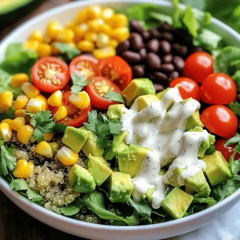 Um die Avocado Ranch Power Bowls zuzubereiten, brauchen Sie frische und nahrhafte Zutaten. Hier sind die Hauptbestandteile: - 2 reife Avocados, gewürfelt - 1 Tasse gekochte Quinoa - 1 Dose schwarze Bohnen, abgespült und abgetropft - 1 Tasse Kirschtomaten, halbiert - 1 Tasse Mais, frisch oder gefroren - ½ Tasse griechischer Joghurt - 2 Esslöffel Ranch-Gewürzmischung - 1 Limette, entsaftet - 1 Tasse gemischte Blattsalate (Spinat, Rucola usw.) - Salz und Pfeffer nach Geschmack - Frischer Koriander zur Garnierung Diese Zutaten bringen Geschmack und Nährstoffe in Ihre Schüsseln. Die Avocado sorgt für gesunde Fette, während die Quinoa eine tolle Proteinquelle ist. Um den Geschmack zu verbessern, sind die richtigen Gewürze wichtig. Für diese Power Bowls verwenden wir: - Ranch-Gewürzmischung - Limettensaft - Salz - Pfeffer Die Ranch-Gewürzmischung bringt einen cremigen und würzigen Geschmack. Der Limettensaft fügt Frische hinzu und hebt die Aromen hervor. Seien Sie großzügig mit den Gewürzen, um das volle Aroma zu genießen. Frische Zutaten sind der Schlüssel zu einem köstlichen Gericht. Hier sind einige Tipps, um die besten Zutaten auszuwählen: - Avocados: Wählen Sie reife Avocados, die leicht auf Druck nachgeben. - Kirschtomaten: Suchen Sie nach festen, glänzenden Tomaten ohne Flecken. - Quinoa: Achten Sie auf eine helle Farbe und eine unbeschädigte Verpackung. - Blattsalate: Wählen Sie knackige Blätter und vermeiden Sie welke oder braune Stellen. Frische Zutaten machen den Unterschied. Genießen Sie das Kochen mit diesen hochwertigen Lebensmitteln. Für die vollständige Anleitung zur Zubereitung schauen Sie sich das [Full Recipe] an. Um das Ranch-Dressing zu machen, nimm eine mittelgroße Schüssel. Füge griechischen Joghurt und die Ranch-Gewürzmischung hinzu. Mische alles gut. Du willst eine cremige und gleichmäßige Konsistenz erreichen. Das Dressing bringt viel Geschmack und macht die Bowls lecker. Jetzt geht es an die Quinoa-Mischung. Nimm eine große Schüssel und gib die gekochte Quinoa hinein. Füge die schwarzen Bohnen, den Mais, die gewürfelten Avocados und die halbierten Kirschtomaten hinzu. Presse den Saft einer Limette darüber. Mische alles vorsichtig. Achte darauf, dass alle Zutaten gut verteilt sind. Würze es mit Salz und Pfeffer nach deinem Geschmack. Für die Power Bowls brauchst du schöne Schalen. Beginne mit einer Basis aus gemischten Blattsalaten. Das gibt Crunch und Frische. Danach gib großzügig die Quinoa-Mischung über die Blätter. Träufle das Ranch-Dressing nach Belieben darüber. Garniere jede Bowl mit frischem Koriander. Das sieht toll aus und schmeckt auch gut. Serviere die Bowls sofort und genieße die gesunde, nährstoffreiche Mahlzeit! Um die besten Avocados zu finden, schaue dir die Farbe an. Sie sollten dunkelgrün bis dunkelbraun sein. Drücke sanft auf die Avocado. Sie sollte leicht nachgeben, aber nicht matschig sein. Wenn du reife Avocados hast, lagere sie bei Zimmertemperatur. Nach ein paar Tagen kannst du sie in den Kühlschrank legen, um die Frische zu bewahren. Diese Bowls sind vielseitig. Für eine vegane Version kannst du den griechischen Joghurt durch einen pflanzlichen Joghurt ersetzen. Achte darauf, dass deine Ranch-Gewürzmischung vegan ist. Wenn du glutenfrei isst, ist Quinoa eine großartige Wahl. Sie enthält kein Gluten und passt perfekt zu den anderen Zutaten. Ein häufiger Fehler ist, die Avocados zu früh zu schneiden. Sie sind am besten, wenn du sie kurz vor dem Servieren schneidest. Ein weiterer Fehler ist, die Mischung zu stark zu rühren. Mische sie vorsichtig, damit die Avocados nicht zerdrückt werden. Achte darauf, die Limette frisch zu pressen. Der Saft gibt den Bowls einen tollen Geschmack. Für mehr Details und eine vollständige Anleitung, schau dir das [Full Recipe] an. {{image_4}} Die Avocado Ranch Power Bowls sind schon nährstoffreich. Doch du kannst sie noch besser machen. Füge zum Beispiel folgende Zutaten hinzu: - Rote Paprika für mehr Vitamine - Gurken für einen frischen Crunch - Karotten für süße Aromen - Sonnenblumenkerne für extra Proteine Diese Zutaten bringen nicht nur Farbe, sondern auch verschiedene Nährstoffe. So wird jede Bowl ein wenig besser. Jeder hat andere Vorlieben. Du kannst das Rezept leicht anpassen. Hier sind einige Ideen: - Füge Jalapeños hinzu, wenn du es scharf magst. - Verwende Feta-Käse, um einen salzigen Kick zu bekommen. - Probiere verschiedene Dressings, wie ein Limetten-Vinaigrette. Diese Anpassungen machen die Bowls für jeden lecker. Möchtest du eine vegane Option? Es ist einfach, die Avocado Ranch Power Bowls vegan zu machen. Hier sind die Schritte: - Ersetze den griechischen Joghurt durch einen pflanzlichen Joghurt. - Verwende eine vegane Ranch-Gewürzmischung oder mache dein eigenes Dressing. - Achte darauf, dass die Quinoa und Bohnen gut gewürzt sind. So erhältst du eine köstliche vegane Bowl, die alle genießen können. Um deine Avocado Ranch Power Bowls frisch zu halten, lagere sie in luftdichten Behältern. Das verhindert, dass die Zutaten austrocknen oder verderben. Wenn du die Bowls schon vorbereitet hast, decke sie gut ab. So bleiben die Aromen und die Frische erhalten. Im Kühlschrank bleiben die Bowls etwa 2 bis 3 Tage gut. Die Avocados können schneller braun werden. Um dies zu verhindern, kannst du etwas Limettensaft über die Avocados träufeln. Quinoa und Bohnen halten sich länger, bis zu einer Woche. Tomaten und Salate sollten jedoch schneller verbraucht werden. Wenn du die Bowls am nächsten Tag isst, schau dir die Zutaten genau an. Wenn die Avocado etwas braun geworden ist, kannst du sie einfach entfernen. Mische alles gut durch und füge frisches Ranch-Dressing hinzu. Wenn du magst, kannst du auch frische Korianderblätter oder einen Spritzer Limette hinzufügen. So bringst du neuen Schwung in deine Bowls! Die Zubereitung dauert nur 25 Minuten. Du benötigst 15 Minuten für die Vorbereitung und 10 Minuten zum Zusammenstellen. Es ist eine schnelle und gesunde Mahlzeit, die ideal für geschäftige Tage ist. Ja, du kannst die Bowls im Voraus machen. Bereite die Quinoa-Mischung und das Dressing separat vor. Lagere sie in luftdichten Behältern im Kühlschrank. Am besten ist es, die Bowls erst kurz vor dem Essen zusammenzustellen. So bleibt die Frische der Zutaten erhalten. Einige tolle Beilagen sind: - Gegrilltes Hähnchen oder Tofu für mehr Proteine - Tortilla-Chips für einen knusprigen Biss - Ein grüner Salat für extra Frische - Eine Salsa für zusätzlichen Geschmack Diese Ergänzungen machen deine Power Bowls noch köstlicher. Schau dir auch das [Full Recipe] an, um die komplette Anleitung zu bekommen! Die Avocado Ranch Power Bowls sind einfach und lecker. Wir haben die besten Zutaten und Gewürze besprochen und hilfreiche Tipps zur Auswahl gegeben. Die Schritt-für-Schritt-Anleitung zeigt dir, wie du das Dressing und die Quinoa-Mischung machst. Du lernst auch, wie du verschiedene Diäten einbeziehen kannst. Beachte die Lagerungshinweise, um die Frische zu erhalten. Diese Bowls sind anpassbar für jeden Geschmack. Experimentiere mit deinen Lieblingszutaten für noch mehr Spaß und Nährstoffe. Mach deine eigenen Power Bowls und genieße sie täglich!
