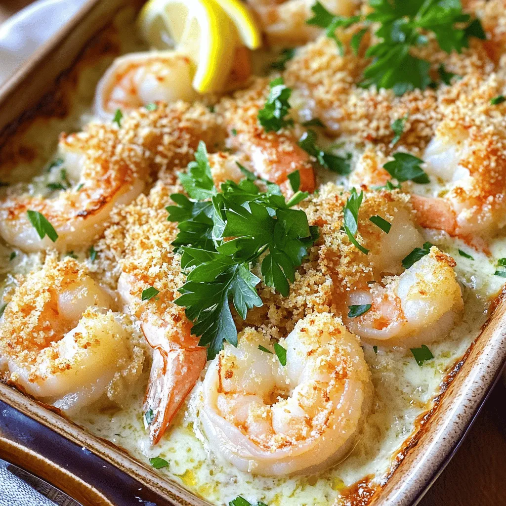 - Garnelen: 450 g große Garnelen, geschält und entdarmt - Knoblauch: 4 Knoblauchzehen, fein gehackt - Schlagsahne und Käse: 240 ml Schlagsahne, 50 g geriebener Parmesan Um ein köstliches Garnelen Gratin zuzubereiten, sind die richtigen Zutaten wichtig. Die Garnelen sind der Star des Gerichts. Wähle frische, große Garnelen für den besten Geschmack. Achte darauf, sie gut zu schälen und zu entdarmen. Knoblauch bringt ein tolles Aroma in das Gratin. Ich empfehle, frischen Knoblauch zu verwenden. Er gibt dem Gericht einen reichen, würzigen Geschmack. Die Schlagsahne macht das Gratin cremig. Sie verbindet alle Zutaten schön. Parmesan bringt eine salzige Note. Verwende frischen Parmesan, wenn möglich. Für das perfekte Gratin benutze die obigen Zutaten. Hier ist das vollständige Rezept, damit du gleich loslegen kannst: [Full Recipe]. Heize deinen Ofen auf 200°C vor. Das sorgt für eine perfekte Kruste. Bereite alle Zutaten vor. Du brauchst große Garnelen, Knoblauch, Schlagsahne und Parmesan. Halte auch das Paniermehl und die Petersilie bereit. So geht es einfacher und schneller. Erhitze das Olivenöl in einer großen Pfanne. Füge den fein gehackten Knoblauch hinzu und brate ihn für 1-2 Minuten. Achte darauf, dass er nicht verbrennt. Gib dann die Garnelen in die Pfanne. Würze sie mit Paprika, Salz und Pfeffer. Brate sie für etwa 3-4 Minuten. Die Garnelen werden rosa und gar. Nimm die Pfanne von der Hitze. Gieße die Schlagsahne in die Pfanne und rühre den Parmesan unter. Mische alles gut. Übertrage die Garnelenmischung in eine gefettete Auflaufform. In einer kleinen Schüssel kombiniere das Paniermehl, den restlichen Parmesan und die Petersilie. Streue diese Mischung gleichmäßig über die Garnelen. Backe das Gratin im Ofen für 15-20 Minuten. Die Kruste wird goldbraun und knusprig sein. Für das vollständige Rezept schaue dir die [Full Recipe] an. Um perfekte Garnelen zu erhalten, achte auf die Garzeit. Garnelen sind zart und brauchen nur kurze Zeit. Wenn du sie zu lange kochst, werden sie gummiartig. Brate die Garnelen nur etwa 3-4 Minuten, bis sie rosa sind. Sie sollten sich leicht aufrollen, aber nicht hart werden. Ein weiterer wichtiger Punkt ist die Temperatur. Erhitze das Olivenöl bei mittlerer Hitze. Zu hohe Hitze kann den Knoblauch verbrennen und die Garnelen übergaren. Wenn du das Gefühl hast, dass sie fast fertig sind, nimm sie vom Herd. Die restliche Hitze garen sie weiter. Du kannst das Rezept nach deinem Geschmack anpassen. Verschiedene Käsesorten bringen neuen Geschmack. Probier Mozzarella für eine mildere Note oder Feta für mehr Würze. Zusätzlich kannst du mit Gewürzen und Kräutern spielen. Frischer Thymian oder Oregano geben dem Gericht einen mediterranen Flair. Ein Hauch von Zitrone oder Chili bringt Frische und Schärfe. So wird dein Gratin immer wieder neu und spannend! Für weitere Details schau dir das [Full Recipe] an. {{image_4}} Um das Gratin mediterran zu machen, füge Feta oder Oliven hinzu. Diese Zutaten bringen einen salzigen und würzigen Geschmack. Feta schmilzt gut und gibt eine cremige Textur. Oliven sorgen für einen knackigen Biss. Du kannst die Garnelen und den Knoblauch wie gewohnt anbraten. Danach mischst du die Feta-Stücke und die gehackten Oliven unter die Garnelen. Das verleiht dem Gericht eine neue Dimension. Für eine pikante Version benutze Chili oder Cayennepfeffer. Diese Gewürze bringen Wärme und Tiefe. Du kannst frische Chilis fein hacken oder eine Prise Cayennepfeffer hinzufügen. Achte darauf, die Menge nach deinem Geschmack anzupassen. Beginne mit einer kleinen Menge und taste dich langsam vor. Diese Schärfe passt gut zu dem cremigen Gratin und hebt die Aromen hervor. Möchtest du eine vegetarische Option? Ersetze die Garnelen durch dein Lieblingsgemüse. Zucchini, Paprika oder Spinat sind tolle Alternativen. Schneide das Gemüse klein und brate es wie die Garnelen an. Achte darauf, dass das Gemüse weich wird. Danach mischst du es mit der Schlagsahne und dem Käse. So bekommst du ein leckeres, vegetarisches Gratin. Mit diesen Variationen kannst du das einfache Knoblauch-Garnelen Gratin nach deinem Geschmack anpassen. Probiere die verschiedenen Ideen aus und finde deine Lieblingsversion! Für das vollständige Rezept, schau dir die [Full Recipe] an. Wie lange bleibt das Gratin frisch? Das Gratin bleibt im Kühlschrank etwa 2 bis 3 Tage frisch. Du solltest es in einem luftdichten Behälter aufbewahren. So bleibt der Geschmack erhalten und es trocknet nicht aus. Tipps zur richtigen Lagerung: Lass das Gratin nach dem Backen zuerst abkühlen. Decke es dann mit einem Deckel oder Frischhaltefolie ab. Wenn du das Gratin in Portionen aufteilst, wird das Aufwärmen einfacher. Anleitungen für das Einfrieren und Auftauen: Du kannst das Gratin auch einfrieren. Teile es in Portionen auf. Lege jede Portion in einen gefrierfesten Behälter oder in einen Gefrierbeutel. Achte darauf, die Luft so gut wie möglich herauszudrücken. Zum Auftauen lege das Gratin über Nacht in den Kühlschrank. Du kannst es dann im Ofen auf 180°C (350°F) für etwa 20 Minuten aufwärmen. So bleibt es lecker und frisch. Die Zubereitung des Garnelen-Gratins dauert insgesamt 30 Minuten. Die Vorbereitungszeit beträgt etwa 10 Minuten. Das Kochen im Ofen dauert 15 bis 20 Minuten. Ja, du kannst das Rezept leicht anpassen. Verdopple einfach die Menge von allen Zutaten. Achte darauf, eine größere Auflaufform zu verwenden. Wenn du mehr Portionen machst, verlängere die Backzeit nur geringfügig. Überprüfe das Gratin, bis die Kruste goldbraun ist. Um zarte Garnelen zu erhalten, achte auf die Garzeit. Brate die Garnelen nur 3 bis 4 Minuten. Sie sollten rosa und leicht fest sein. Verwende mittlere Hitze, um Überkochen zu vermeiden. So bleiben sie saftig und zart. Zusammenfassend haben wir wichtige Zutaten für das Garnelen-Gratin besprochen, darunter Garnelen, Knoblauch und Käse. Ich habe eine Schritt-für-Schritt-Anleitung gegeben, um die Zubereitung zu erleichtern. Tipps zur perfekten Garung der Garnelen und Rezeptvariationen bieten Ihnen viele Optionen. Denken Sie an die Lagerungshinweise, damit Ihr Gericht frisch bleibt. Probieren Sie verschiedene Geschmäcker aus! So wird Ihr Gratin immer besonders. Viel Spaß beim Kochen und Genießen!