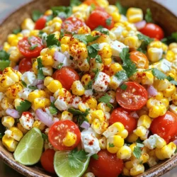 Für einen leckeren mexikanischen Straßensalat brauche ich: - 4 frische Maiskolben, entblättert - 1 Tasse Kirschtomaten, halbiert - 1/2 rote Zwiebel, fein gehackt Maiskolben geben dem Salat einen süßen und knackigen Biss. Ich grille den Mais, um die Aromen zu verstärken. Kirschtomaten bringen Frische und Farbe. Die rote Zwiebel fügt einen milden Zwiebelgeschmack hinzu. Diese Zutaten sind wichtig für den Salat. Das Dressing macht den Salat besonders. Ich verwende: - 2 Esslöffel Mayonnaise - 1 Esslöffel griechischer Joghurt - 1 Esslöffel Limettensaft Die Mayonnaise sorgt für Cremigkeit. Der griechische Joghurt macht das Dressing leicht und frisch. Limettensaft fügt einen spritzigen Geschmack hinzu. Diese Mischung ist einfach und lecker. Gewürze und Kräuter machen den Salat lebendig. Ich nehme: - 1 Teelöffel Chilipulver - Salz und Pfeffer nach Geschmack - 1/4 Tasse frischer Koriander, gehackt Chilipulver gibt dem Salat eine leichte Schärfe. Salz und Pfeffer heben die Aromen hervor. Frischer Koriander bringt einen aromatischen Duft. Diese Zutaten sind die Geheimnisse für den perfekten Geschmack. Für das vollständige Rezept, schau dir den Full Recipe an. Um den besten Geschmack zu erzielen, starten wir mit dem Grillen des Mais. Heize deinen Grill auf mittelhohe Temperatur vor. Lege die entblätterten Maiskolben direkt auf den Grill. Grill sie für 10 bis 12 Minuten. Wende sie dabei gelegentlich. Sie sollten schön angebräunt und gar sein. Nach dem Grillen lasse den Mais etwas abkühlen. Nimm ein scharfes Messer und schneide die Körner vorsichtig vom Kolben ab. Gib die Körner in eine große Rührschüssel. So bereitest du die Basis für deinen Salat. Jetzt kommen die frischen Zutaten dazu. Füge die halbierten Kirschtomaten, die gehackte rote Zwiebel und den zerbröckelten Feta-Käse zur Schüssel mit dem Mais hinzu. Diese Kombination bringt Farbe und Geschmack in deinen Salat. Nun ist es Zeit, das Dressing zuzubereiten. In einer kleinen Schüssel vermische die Mayonnaise, den griechischen Joghurt, den Limettensaft und das Chilipulver. Vergiss nicht, Salz und Pfeffer nach Geschmack hinzuzufügen. Rühre alles gut durch, bis du eine glatte Soße hast. Gieße das Dressing über die Maissalat-Mischung. Wende alle Zutaten vorsichtig, bis sie gut vermischt sind. Dies sorgt dafür, dass jeder Bissen voller Geschmack ist. Hebe nun den frischen Koriander unter. Sein Aroma wird den Salat perfekt abrunden. Schmecke den Salat ab. Füge bei Bedarf mehr Salz, Pfeffer oder Chilipulver hinzu. Serviere den Salat kühl oder bei Raumtemperatur. So genießt du den besten Geschmack. Du findest die vollständige Anleitung im [Full Recipe]. - Optimale Grilltemperatur: Heize deinen Grill auf mittelhohe Temperatur vor. Diese Temperatur sorgt dafür, dass der Mais gleichmäßig gart. Zu heiß kann den Mais verbrennen. Zu kalt kann ihn matschig machen. - Perfekte Kochzeit für den Mais: Grill den Mais 10 bis 12 Minuten lang. Wende die Kolben alle paar Minuten. Achte darauf, dass der Mais goldbraun wird. Das gibt den besten Geschmack. - Beste Temperatur zum Servieren: Dieser Salat schmeckt am besten, wenn er kühl oder bei Raumtemperatur serviert wird. So kommen die Aromen gut zur Geltung. - Dekorationsideen: Serviere den Salat in einer großen Schüssel. Garniere ihn mit frischen Korianderblättern und Limettenscheiben. Das sieht ansprechend aus und bringt extra Frische. - Kalorien pro Portion: Eine Portion hat etwa 200 Kalorien. Das macht ihn zu einer leichten und leckeren Beilage. - Gesunde Alternativen zu den Zutaten: Du kannst den Feta-Käse durch Avocado ersetzen. Das macht den Salat cremig, aber auch gesund. Verwende griechischen Joghurt statt Mayonnaise für weniger Kalorien. {{image_4}} Manchmal will ich etwas Neues ausprobieren. Der Feta-Käse kann durch andere Käsesorten ersetzt werden. Verwende zum Beispiel Cotija-Käse für einen ähnlichen Geschmack. Oder nimm Mozzarella, wenn du es milder magst. Zusätzlich kann ich auch andere Gemüse hinzufügen. Paprika und Avocado passen gut dazu. Auch Radieschen geben einen netten Crunch. Das macht den Salat bunter und gesünder. Das Dressing ist der Schlüssel zu jedem Salat. Für eine vegane Option lasse ich die Mayonnaise weg. Stattdessen nutze ich Avocado oder Pflanzendressings auf Basis von Nüssen. Das sorgt für einen cremigen Geschmack ohne tierische Produkte. Wenn ich es schärfer mag, gebe ich mehr Chilipulver oder frische Jalapeños dazu. Eine Prise Cayennepfeffer bringt auch einen tollen Kick. Experimentiere mit verschiedenen Schärfegraden, um deinen perfekten Salat zu finden. Ich liebe es, diesen Salat in Wraps zu servieren. Lege ihn einfach in ein Tortilla und rolle es auf. Das ist ein toller Snack für unterwegs. Außerdem ist dieser Salat eine perfekte Beilage zu Grillgerichten. Er passt gut zu gegrilltem Fleisch oder Gemüsespießen. Der frische Geschmack ergänzt die warmen Aromen vom Grill. Wenn du mehr über die Zubereitung erfahren möchtest, schaue dir die [Full Recipe](#) an. - Kühlschrank: Der mexikanische Straßensalat hält sich im Kühlschrank bis zu drei Tage. Achte darauf, den Salat in einem luftdichten Behälter aufzubewahren. So bleibt er frisch und lecker. - Einfriermöglichkeiten: Ich empfehle, diesen Salat nicht einzufrieren. Die Konsistenz von frischem Gemüse ändert sich beim Einfrieren. Das wird matschig und weniger appetitlich. - Neue Rezepte mit Resten: Du kannst die Reste in Wraps oder Tacos verwenden. Diese machen ein schnelles und schmackhaftes Mittagessen. - Umwandlung in andere Gerichte: Verwandle den Salat in eine Beilage für gegrilltes Fleisch. Er passt gut zu Hähnchen oder Fisch. - Vor der Lagerung abtropfen lassen: Lass den Salat nach der Zubereitung abtropfen. So vermeidest du übermäßige Feuchtigkeit. - Salat vor dem Servieren anrichten: Mische den Salat erst kurz vor dem Servieren. So bleiben die Zutaten frisch und knackig. Der mexikanische Straßensalat hält sich gut im Kühlschrank. Er bleibt frisch für etwa 3 Tage. Bewahre ihn in einem luftdichten Behälter auf. So bleibt der Salat knackig und lecker. Falls du ihn länger aufbewahren möchtest, friere ihn nicht ein. Die Textur der Zutaten könnte leiden. Ja, frischer Mais ist eine tolle Wahl. Er hat einen süßen, knackigen Geschmack. Der Nachteil ist, dass du ihn zuerst grillen musst. Das dauert etwas länger, als Dosenmais zu verwenden. Dosenmais ist sofort bereit, spart Zeit und Aufwand. Achte darauf, den Dosenmais gut abzuspülen, um überschüssiges Salz zu entfernen. Der Salat ist nicht vegan, da er Feta-Käse und Mayonnaise enthält. Du kannst ihn jedoch leicht anpassen. Verwende einen veganen Joghurt und veganen Käse. So bleibt der Geschmack ähnlich. Diese Anpassungen machen den Salat für alle geeignet. Probiere es aus und genieße diese leckere, vegane Option! Der mexikanische Straßensalat ist einfach und lecker. Mit Zutaten wie Mais, Kirschtomaten und einem cremigen Dressing wird er schnell zu einem Hit. Grillen Sie den Mais für zusätzlichen Geschmack und kombinieren Sie alles für die beste Textur. Denken Sie daran, die Tipps zur Aufbewahrung zu nutzen, um Reste kreativ zu verarbeiten. Variieren Sie das Rezept nach Ihrem Geschmack. So bleibt Ihr Salat frisch und spannend! Viel Spaß beim Ausprobieren und Genießen!