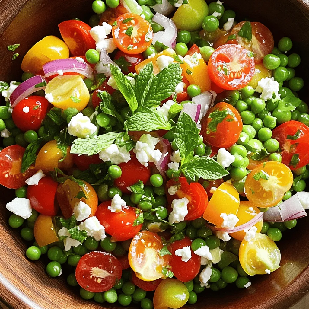 - 2 Tassen frische oder gefrorene Erbsen - 1 Tasse Kirschtomaten - 1/2 Tasse rote Paprika Die Hauptzutaten sind der Schlüssel zu einem leckeren Erbsensalat. Frische oder gefrorene Erbsen bringen einen süßen Geschmack. Kirschtomaten fügen Frische hinzu und rote Paprika bringt eine knackige Textur. Ich verwende oft gefrorene Erbsen, da sie schnell und einfach sind. Wenn Sie frische Erbsen verwenden, blanchieren Sie sie kurz. So bleibt die Farbe schön grün. - 1/4 Tasse rote Zwiebel - 1/4 Tasse frische Minzblätter - 1/4 Tasse Feta-Käse (optional) Die zusätzlichen Zutaten geben dem Salat mehr Tiefe. Rote Zwiebel sorgt für einen milden, süßen Geschmack. Minze bringt einen frischen Hauch, der den Salat belebt. Feta-Käse ist optional, aber ich empfehle ihn. Er fügt eine cremige Note hinzu. Wenn Sie vegan sind, können Sie ihn einfach weglassen. - 3 Esslöffel Olivenöl - 2 Esslöffel Zitronensaft - Salz und Pfeffer nach Geschmack Das Dressing ist einfach, aber effektiv. Olivenöl und Zitronensaft ergänzen sich gut. Das Salz und der Pfeffer runden den Geschmack ab. Ich mag es, das Dressing separat zu machen. So kann ich die Zutaten vor dem Servieren frisch mischen. Es macht einen großen Unterschied in der Geschmackstiefe. Für die vollständige Anleitung und Zubereitung, schauen Sie sich das [Full Recipe] an. Um frische Erbsen zu verwenden, blanchieren Sie sie. Kochen Sie sie zwei Minuten in Wasser. Danach legen Sie sie in ein Eisbad. Das stoppt den Garprozess und hält die Farbe. Wenn Sie gefrorene Erbsen nutzen, tauen Sie diese auf. Lassen Sie sie gut abtropfen, bevor Sie sie verwenden. Nehmen Sie eine große Schüssel. Vermengen Sie die blan­chierten Erbsen, die Kirschtomaten, die rote Paprika, die rote Zwiebel und die gehackte Minze. In einer kleinen Schüssel bereiten Sie das Dressing vor. Mischen Sie Olivenöl und Zitronensaft gut. Gießen Sie das Dressing über die Salatzutaten. Mischen Sie alles vorsichtig. So verteilt sich das Dressing gleichmäßig. Wenn Sie Feta-Käse mögen, streuen Sie ihn über den Salat. Rühren Sie behutsam um, damit der Käse nicht zerfällt. Schmecken Sie den Salat mit Salz und frisch gemahlenem Pfeffer ab. Das gibt mehr Geschmack. Sie können den Salat sofort servieren oder für 30 Minuten in den Kühlschrank stellen. So intensifizieren sich die Aromen. Für weitere Tipps und die genaue Zubereitung, schauen Sie sich das [Full Recipe] an. Um den besten Erbsensalat zu machen, ist das Blanchieren wichtig. Blanchieren Sie frische Erbsen für zwei Minuten in kochendem Wasser. Danach legen Sie sie sofort in ein Eisbad. So stoppen Sie den Garprozess. Dies macht die Erbsen knackig und hellgrün. Bei gefrorenen Erbsen tauen Sie sie vorher auf und lassen sie gut abtropfen. So vermeiden Sie matschige Zutaten. Für eine schöne Präsentation verwenden Sie frische Minze und Zitronenzeste. Diese geben dem Salat Farbe und frischen Geschmack. Servieren Sie den Salat in einer großen Schüssel. Sie können auch kleine Behälter nutzen, um ihn individuell zu portionieren. So sieht der Salat noch einladender aus. Um den Salat noch gesünder zu machen, fügen Sie weitere Gemüsesorten hinzu. Karotten oder Gurken bieten knusprige Texturen. Experimentieren Sie mit verschiedenen gesunden Dressings. Ein Joghurt-Dressing kann eine cremige Variante sein. Wenn Sie mehr Nährstoffe möchten, probieren Sie auch Quinoa oder Kichererbsen aus. Für das gesamte Rezept können Sie die Anleitung in der [Full Recipe] finden. {{image_4}} Wenn Sie Feta-Käse nicht mögen, ersetzen Sie ihn durch veganen Käse. Das verleiht dem Salat einen tollen Geschmack ohne Milchprodukte. Ein weiterer Tipp ist, Kichererbsen hinzuzufügen. Diese geben dem Salat mehr Proteine und machen ihn sättigender. Um den Geschmack zu variieren, probieren Sie verschiedene Kräuter aus. Basilikum oder frische Petersilie passen gut dazu. Sie können auch ein Balsamico-Dressing verwenden. Das bringt eine süß-säuerliche Note, die den Salat aufpeppt. Achten Sie auf die Jahreszeiten! Nutzen Sie frische Zutaten, die gerade Saison haben. Im Frühling sind frische Erbsen besonders lecker. Im Sommer fügen Sie vielleicht Zucchini oder Paprika hinzu. Diese saisonalen Gemüse machen den Salat abwechslungsreich und bunt. Um den Erbsensalat frisch zu halten, lagere ihn im Kühlschrank. Ein luftdichter Behälter ist ideal. So bleibt der Salat knackig und lecker. Vermeide es, ihn in einer großen Schüssel ohne Abdeckung zu lassen. Das kann die Frische beeinträchtigen. Der Salat bleibt etwa 2 bis 3 Tage frisch. Achte auf seine Farbe und den Geruch. Wenn er fade oder matschig aussieht, ist es Zeit, ihn wegzuwerfen. Frische Zutaten sind der Schlüssel zu einem guten Geschmack. Du kannst die Zutaten im Voraus vorbereiten. Lagere sie separat, um die Frische zu bewahren. Das Dressing sollte ebenfalls separat aufbewahrt werden. So kannst du den Salat frisch halten und die Aromen bei der Zubereitung perfekt entfalten. Für die komplette Zubereitung des Salats sieh dir das [Full Recipe] an. Den Erbsensalat kannst du bis zu drei Tage im Kühlschrank lagern. Stelle sicher, dass du ihn in einem luftdichten Behälter aufbewahrst. So bleibt er frisch und lecker. Überprüfe ihn vor dem Essen. Wenn er komisch riecht oder die Farbe verändert, solltest du ihn wegwerfen. Ja, du kannst den Salat leicht vegan machen. Lass einfach den Feta-Käse weg. Du kannst auch veganen Käse verwenden, wenn du magst. Eine andere Option sind Kichererbsen. Diese fügen Protein hinzu und machen den Salat noch sättigender. Frische Kräuter wie Basilikum oder Petersilie passen auch gut. Erbsensalat schmeckt toll mit vielen Gerichten. Du kannst ihn als Beilage zu Grillfleisch oder Fisch servieren. Auch zu Sandwiches ist er eine gute Wahl. Er passt gut zu Pasta oder als Teil eines Buffets. Probiere ihn auch mit knusprigem Brot oder Crackern. Der Salat ist vielseitig und macht jedes Essen leichter. Dieser Erbsensalat ist einfach zuzubereiten und voller frischer Zutaten. Du hast gelernt, wie man Erbsen blanchiert und die perfekten Aromen kombiniert. Variationen mit verschiedenen Kräutern machen den Salat spannend. Halte ihn frisch, indem du ihn richtig lagerst. Und keine Sorge, du kannst ihn leicht vegan gestalten. Probiere die Tipps aus und genieße deinen gesunden Salat!
