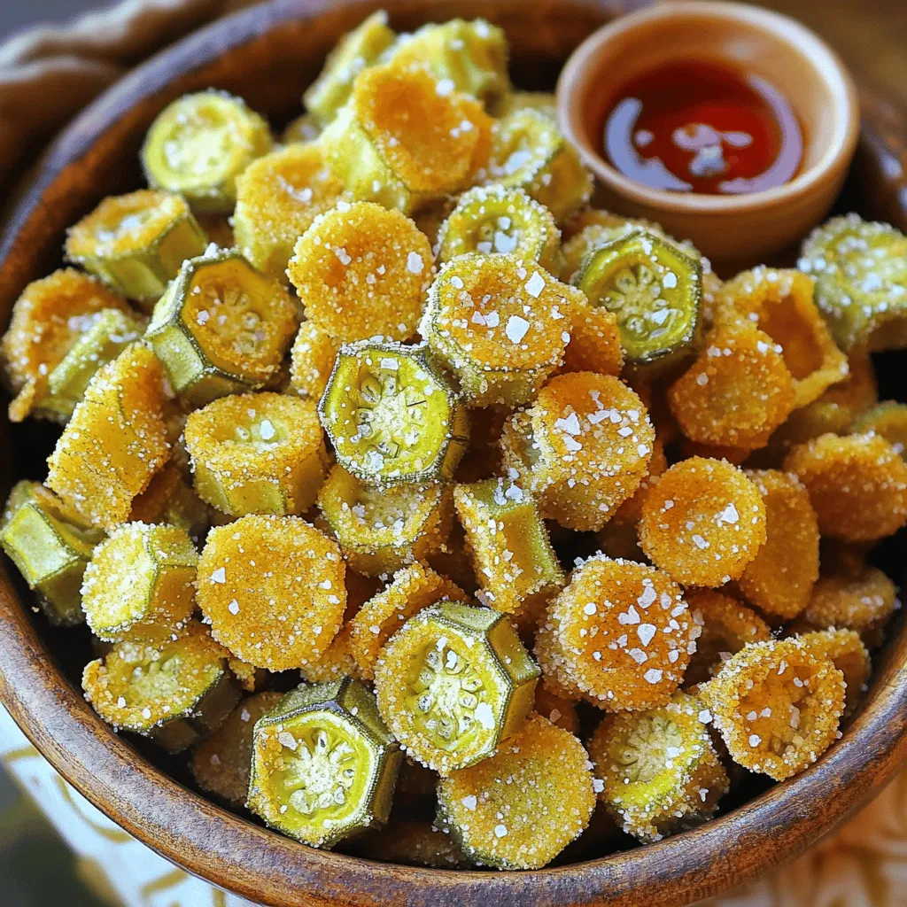 - 450 g frische Okra - 240 ml Buttermilch - 120 g Maismehl - 60 g Weizenmehl Die Hauptzutaten sind einfach zu finden. Frische Okra bringt tollen Geschmack. Buttermilch gibt der Okra eine gute Basis. Die Mehle sorgen für die knusprige Panade. - 1 Teelöffel Knoblauchpulver - 1 Teelöffel Paprika - ½ Teelöffel Cayennepfeffer - Salz und Pfeffer nach Geschmack Die Gewürze machen den Unterschied. Knoblauchpulver bringt Tiefe. Paprika fügt Farbe hinzu. Cayennepfeffer gibt einen kleinen Kick. Passen Sie Salz und Pfeffer nach Ihrem Geschmack an. - Pflanzenöl zum Frittieren Wählen Sie ein neutrales Pflanzenöl. Es hilft, die Okra knusprig zu machen. Achten Sie darauf, genug Öl zu verwenden, damit die Okra schwimmt. So frittieren sie gleichmäßig und werden goldbraun. Insgesamt sind diese Zutaten wichtig für das Rezept. Sie schaffen den perfekten Geschmack und die ideale Textur. Für das vollständige Rezept schauen Sie sich den Abschnitt "Full Recipe" an. Zuerst schneiden Sie die frische Okra in kleine Runden. Diese sollten etwa 1,25 cm dick sein. Legen Sie die geschnittene Okra in eine Schüssel. Gießen Sie die Buttermilch darauf. Lassen Sie die Okra für 30 Minuten in der Buttermilch einweichen. Dies hilft der Panade, besser zu haften. Danach nehmen Sie die Okra heraus und lassen Sie sie gut abtropfen. In einer separaten Schüssel mischen Sie das Maismehl und das Weizenmehl. Fügen Sie das Knoblauchpulver, Paprika, Cayennepfeffer, Salz und Pfeffer hinzu. Rühren Sie alles gut um, damit die Gewürze gleichmäßig verteilt sind. Diese Mischung sorgt für einen tollen Geschmack und eine knusprige Textur. Erhitzen Sie in einer großen Pfanne etwa 2,5 cm Pflanzenöl bei mittlerer bis hoher Hitze. Das Öl sollte etwa 175 °C erreichen. Nehmen Sie die Okra aus der Buttermilch und lassen Sie sie abtropfen. Wenden Sie jedes Stück in der Mehlmischung. Klopfen Sie sanft die überschüssige Panade ab. Legen Sie die Okra vorsichtig in das heiße Öl. Frittieren Sie die Okra in kleinen Chargen, damit sie gleichmäßig garen. Frittieren Sie sie etwa 3-4 Minuten, bis sie goldbraun und knusprig sind. Nutzen Sie eine Schaumkelle, um die fertige Okra herauszunehmen. Lassen Sie sie auf einem Teller mit Küchentüchern abtropfen, um überschüssiges Öl zu entfernen. Wiederholen Sie diesen Prozess, bis alle Okra frittiert sind. - Wie man die richtige Temperatur des Öls überprüft Um die perfekte Temperatur zu finden, benutze ein Küchenthermometer. Das Öl sollte 175 °C erreichen. Wenn du kein Thermometer hast, wirf ein kleines Stück Okra ins Öl. Blubbert es sofort, ist das Öl heiß genug. - Tipps zur optimalen Panade Die Panade haftet besser, wenn die Okra gut in Buttermilch eingeweicht ist. Lass sie mindestens 30 Minuten ziehen. Beim Wenden in der Mehlmischung klopfe die Stücke sanft ab. So entfernst du überschüssige Panade. - Was tun, wenn die Panade nicht haftet Wenn die Panade nicht haftet, kann das an zu wenig Buttermilch liegen. Achte darauf, dass jedes Stück gut bedeckt ist. Wenn nötig, tauche die Okra erneut in die Buttermilch. - Vermeidung von übermäßigem Öl Zu viel Öl macht die Okra fettig. Frittiere in kleinen Chargen. So bleibt die Temperatur konstant und die Okra wird schön knusprig. - Präsentationstipps für ansprechendes Servieren Serviere die Okra in einer schönen Schüssel. Streue etwas Meersalz darüber. Das sieht appetitlich aus und hebt den Geschmack. - Passende Dips zur Begleitung Kombiniere die Okra mit Dips wie Sriracha oder Ranch-Dressing. Diese ergänzen den Geschmack und machen das Essen noch spannender. {{image_4}} Ich liebe es, mit Gewürzen zu spielen. Sie geben der Okra eine neue Note. Du kannst zum Beispiel frisch gehackten Dill oder Kreuzkümmel hinzufügen. Diese Aromen bringen eine spannende Wendung. Die Wahl des Mehls kann auch viel bewirken. Verwende statt Weizenmehl Kichererbsenmehl für einen nussigen Geschmack. Oder mische Maismehl mit Reismehl für extra Knusprigkeit. Experimentiere und finde deinen Favoriten! Frittierte Okra ist toll, aber du kannst auch anderes Gemüse verwenden. Zucchini oder Auberginen lassen sich gut frittieren. Diese Gemüse haben ähnliche Texturen und nehmen die Gewürze gut auf. Eine Mischung aus verschiedenen Gemüsesorten bringt Farbe auf den Teller. Du kannst auch Käse oder Tofu hinzufügen, um mehr Geschmack zu bekommen. Es gibt viele Möglichkeiten, deine Gerichte zu variieren! Wenn du Öl vermeiden möchtest, probiere das Backen. Die Okra wird im Ofen knusprig, wenn du sie gut würzt. Du kannst sie mit etwas Öl besprühen, um die Knusprigkeit zu erhöhen. Achte auf das Frittieröl. Verwende Öle mit hohem Rauchpunkt, wie Erdnussöl oder Rapsöl. Diese sind gesünder und bringen einen tollen Geschmack. So bleibt deine Okra lecker und knusprig! Für weitere Informationen, schau dir das Full Recipe an. Um Ihre frittierten Okra frisch zu halten, beachten Sie folgende Tipps: - Kühloptionen: Lagern Sie die Okra in einem luftdichten Behälter im Kühlschrank. So bleiben sie etwa 2 bis 3 Tage frisch. - Gefrieroptionen: Wenn Sie die Okra länger aufbewahren möchten, frieren Sie sie ein. Legen Sie die frittierten Stücke in einen Gefrierbeutel und entfernen Sie die Luft. So halten sie sich bis zu 3 Monate. Wenn Sie die Okra wieder aufwärmen, gibt es ein paar Tricks: - Die besten Methoden: Nutzen Sie eine Pfanne oder den Ofen, um die Knusprigkeit zu bewahren. Erhitzen Sie die Okra bei mittlerer Hitze für einige Minuten. - Vermeidung von Verlust der Knusprigkeit: Vermeiden Sie die Mikrowelle, da sie die Okra weich macht. Ein Backblech im Ofen funktioniert besser. Frittierte Okra haben eine begrenzte Haltbarkeit: - Wie lange sind die frittierten Okra haltbar? Sie sind im Kühlschrank bis zu 3 Tage haltbar. Im Gefrierfach können sie bis zu 3 Monate aufbewahrt werden. - Anzeichen für Verderb: Achten Sie auf einen unangenehmen Geruch oder eine matschige Textur. Diese sind klare Anzeichen, dass die Okra nicht mehr gut sind. Die empfohlene Einweichzeit beträgt etwa 30 Minuten. Diese Zeit hilft, die Okra zart zu machen. Außerdem haftet die Panade besser, wenn sie gut eingeweicht ist. Ja, gefrorene Okra ist eine gute Wahl. Achte darauf, sie gut abzutropfen. Die gefrorene Okra kann etwas mehr Feuchtigkeit haben. Lass sie vor dem Frittieren gut abtropfen, damit die Panade knusprig wird. Ich empfehle Pflanzenöl, Erdnussöl oder Rapsöl. Diese Öle haben einen hohen Rauchpunkt. Das sorgt für eine schöne, knusprige Textur. Um die frittierten Okra glutenfrei zu machen, kannst du Weizenmehl durch Mandelmehl oder Reismehl ersetzen. Diese Alternativen geben der Okra auch einen tollen Geschmack. Köstliche Dips sind Sriracha, Ranch-Dressing oder Aioli. Diese Dips ergänzen den Geschmack der Okra perfekt. Probiere sie alle aus, um dein Favoriten zu finden! Ja, du kannst Okra auch im Airfryer zubereiten. Stelle die Temperatur auf 200 °C ein und frittier die Okra etwa 10-12 Minuten. Schüttle den Korb in der Mitte, um eine gleichmäßige Bräunung zu erreichen. Das Rezept für die "Crispy Southern Fried Okra" stammt aus einer langen Tradition der Südstaatenküche. Du kannst das Full Recipe online finden, um es genau nachzukochen. Zusammenfassend habe ich die Schritte zur Zubereitung von frittierten Okra dargelegt. Die Hauptzutaten sind frische Okra, Buttermilch, Mehle und Gewürze. Ich habe Tipps zur perfekten Textur gegeben, um häufige Fehler zu vermeiden. Variationen und Lagerhinweise helfen dir, die frittierte Okra länger frisch zu halten. Denke daran, beim Frittieren die richtige Temperatur zu beachten. Mit den richtigen Dips wird dein Gericht noch besser. Probiere neuen Gewürze aus und finde deine perfekte Kombination!