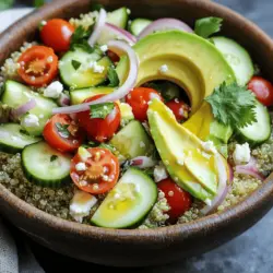 Für die Sommer Veggie Quinoa Bowl brauchen Sie einige frische und leckere Zutaten. Hier ist die Liste: - 1 Tasse Quinoa - 2 Tassen Gemüsebrühe oder Wasser - 1 rote Paprika, gewürfelt - 1 Tasse Cherrytomaten, halbiert - 1 mittelgroße Zucchini, gewürfelt - 1 Tasse Maiskörner (frisch oder gefroren) - 1 Avocado, in Scheiben geschnitten - 1 Gurke, gewürfelt - 1/4 Tasse rote Zwiebel, dünn geschnitten - 1/4 Tasse frischer Koriander, gehackt - 3 Esslöffel Olivenöl - 2 Esslöffel Zitronensaft - Salz und Pfeffer nach Geschmack Ich liebe, wie die Quinoa die anderen Zutaten ergänzt. Sie ist nahrhaft und gibt der Bowl eine schöne Basis. Die Auswahl an Gemüse ist wichtig. Rote Paprika liefert Vitamin C. Cherrytomaten sind reich an Antioxidantien. Zucchini bringt Ballaststoffe und Wasser. Gurken sind erfrischend und hydratisierend. Mais gibt einen süßen Geschmack und ist voller Energie. Das Hinzufügen von frischem Koriander bringt einen tollen Geschmack. Diese Nahrungsmittel sind nicht nur lecker, sondern auch gesund. Sie helfen, die Sommerhitze zu besiegen. Um Ihrer Quinoa-Bowl ein wenig Extra zu verleihen, können Sie einige Toppings hinzufügen. Feta-Käse bringt Cremigkeit und einen salzigen Geschmack. Kürbiskerne oder Sonnenblumenkerne fügen einen schönen Crunch hinzu. Diese Zutaten bieten mehr Textur und Geschmack. Die Kombination aus frischem Gemüse und den Toppings macht das Gericht spannend. Für das vollständige Rezept und detaillierte Anweisungen, schauen Sie sich die [Full Recipe] an. Um die Quinoa perfekt zuzubereiten, spüle sie zuerst unter kaltem Wasser. Dies entfernt Bitterstoffe. Koche in einem mittelgroßen Topf zwei Tassen Gemüsebrühe oder Wasser. Das Wasser sollte sprudelnd kochen. Füge dann eine Tasse Quinoa hinzu. Reduziere die Hitze auf niedrig und decke den Topf ab. Lass die Quinoa etwa 15 Minuten lang köcheln, bis sie fluffig ist. Wenn das Wasser aufgesogen ist, ist die Quinoa fertig. Lass sie kurz abkühlen. Jetzt kommt der Spaß! Nimm eine rote Paprika und schneide sie in kleine Würfel. Halbiere die Cherrytomaten und würfle die Zucchini. Die Gurke wird auch gewürfelt. Wenn du frischen Mais hast, schneide ihn ab. Ansonsten kannst du gefrorenen Mais nutzen. Schneide die rote Zwiebel in dünne Ringe und hacke den frischen Koriander. Mische das gesamte Gemüse in einer großen Schüssel gut durch. Das Dressing ist einfach und lecker. Nimm eine kleine Schüssel und gib drei Esslöffel Olivenöl hinein. Füge zwei Esslöffel Zitronensaft hinzu. Jetzt kommt Salz und Pfeffer nach Geschmack. Verquirle alles gut mit einer Gabel oder einem kleinen Schneebesen. Das Dressing sollte frisch und leicht sein. Gieße es gleichmäßig über die Quinoa-Gemüse-Mischung. Mische alles vorsichtig, damit die Quinoa und das Gemüse gut verteilt sind. Füge am Ende den Koriander und die Avocado hinzu. So wird alles noch besser. Du kannst die Sommer Veggie Quinoa Bowls nun anrichten und genießen! Für mehr Details, schau dir das Full Recipe an. Um Quinoa perfekt zu kochen, spüle die Körner zuerst gut ab. Dies entfernt Bitterstoffe. Verwende dann zwei Teile Flüssigkeit für einen Teil Quinoa. Bring die Flüssigkeit zum Kochen. Füge die Quinoa hinzu und reduziere die Hitze. Lass die Quinoa für 15 Minuten köcheln. Danach nimm sie vom Herd und lass sie abgedeckt stehen. So wird sie fluffig und lecker. Die Sommerliche Gemüse-Quinoa-Bowl ist flexibel. Du kannst dein Lieblingsgemüse verwenden. Versuche Brokkoli, Karotten oder Spinat. Auch geröstetes Gemüse schmeckt toll. Mixe verschiedene Farben, um die Bowl bunt und einladend zu machen. So bleibt sie auch spannend und nahrhaft. Die Quinoa-Bowl ist von Natur aus vegan und glutenfrei. Das macht sie ideal für viele Diäten. Achte darauf, glutenfreie Brühe zu verwenden. Für eine proteinreiche Variante füge Kichererbsen oder Linsen hinzu. Wenn du auf Milchprodukte verzichtest, lasse den Feta-Käse weg oder ersetze ihn durch einen veganen Käse. So kannst du jeden glücklich machen. Probiere die Rezeptur aus dem [Full Recipe]. {{image_4}} Für die mediterrane Sommer-Veggie-Bowl wähle ich Gemüse wie Auberginen und Oliven. Diese Zutaten geben dem Gericht einen herzhaften Geschmack. Ich füge auch Feta-Käse hinzu, um eine salzige Note zu erzeugen. Ein Spritzer Balsamico-Essig macht das Ganze frisch und lebendig. Diese Bowl passt perfekt zu einem warmen Sommerabend. In der asiatischen Quinoa-Bowl verwende ich Sojasauce und frischen Ingwer. Diese Zutaten bringen ein tolles Aroma in die Schüssel. Ich füge auch Karotten und Brokkoli hinzu, um mehr Farbe und Nährstoffe zu bekommen. Ein Schuss Sesamöl rundet den Geschmack ab. Diese Bowl besitzt einen leicht würzigen Kick, der sehr ansprechend ist. Für die herzhafte-nussige Variante mische ich verschiedene Nüsse wie Mandeln und Walnüsse. Diese sorgen für einen tollen Crunch. Ich füge auch Chiasamen oder Leinsamen hinzu, um gesunde Fette zu integrieren. Ein wenig Honig oder Agavendicksaft bringt eine süße Note. Diese Bowl ist ein wahrer Genuss für alle, die Nüsse mögen. Jede dieser Variationen bringt frische und nahrhafte Zutaten auf den Tisch. Du kannst mit verschiedenen Aromen und Texturen spielen. Wenn du mehr über die Grundrezepte erfahren möchtest, schau dir das [Full Recipe] an. Um die Frische der Sommer Veggie Quinoa Bowls zu bewahren, lagere sie im Kühlschrank. Verwende einen luftdichten Behälter. So bleibt dein Gericht für bis zu vier Tage frisch. Achte darauf, die Quinoa-Bowl vollständig abzukühlen, bevor du sie in den Kühlschrank stellst. Das verhindert Kondensation, die die Textur beeinträchtigen kann. Du kannst die Quinoa Bowls auch einfrieren. Teile sie in Portionen auf und lege sie in gefriergeeignete Behälter. Achte darauf, die Mischung vor dem Einfrieren gut abzukühlen. Die Bowls halten sich bis zu drei Monate im Gefrierfach. Zum Auftauen lege sie einfach über Nacht in den Kühlschrank oder erwärme sie in der Mikrowelle. Die Haltbarkeit der Sommer Veggie Quinoa Bowl hängt von der Lagerung ab. Im Kühlschrank bleibt sie für vier Tage genießbar. Einfrieren verlängert die Haltbarkeit auf bis zu drei Monate. Überprüfe immer auf Geruch oder Veränderungen in der Farbe, bevor du sie isst. So stellst du sicher, dass du die bestmögliche Qualität hast. Die Zubereitung der Sommerlichen Gemüse-Quinoa-Bowl dauert insgesamt etwa 30 Minuten. Du benötigst 15 Minuten, um die Quinoa und das Gemüse vorzubereiten. Das Kochen der Quinoa braucht weitere 15 Minuten. So hast du schnell ein gesundes Gericht. Ja, du kannst die Quinoa-Bowl im Voraus zubereiten. Bereite die Quinoa und das Gemüse einfach einen Tag vorher vor. Lagere sie in einem luftdichten Behälter im Kühlschrank. Wenn du bereit bist zu essen, mische das Dressing frisch hinzu. So bleiben die Aromen frisch und lecker. Du kannst viele verschiedene Gemüsesorten nutzen. Einige gute Optionen sind: - Brokkoli - Karotten - Spinat - Süßkartoffeln - Erbsen Experimentiere mit deinen Lieblingsgemüsesorten und finde deine perfekte Mischung. Das macht die Bowl spannend und lecker. Diese Anleitung zeigte dir, wie du eine leckere sommerliche Gemüse-Quinoa-Bowl machst. Wir haben die Hauptzutaten, die Zubereitung und viele nützliche Tipps behandelt. Variationen wie die mediterrane oder asiatische Bowl bieten Abwechslung. Du kannst die Quinoa-Bowl auch leicht lagern und einfrieren. Probier diese Rezepte aus und genieße gesunde, leckere Mahlzeiten. Du wirst begeistert sein!