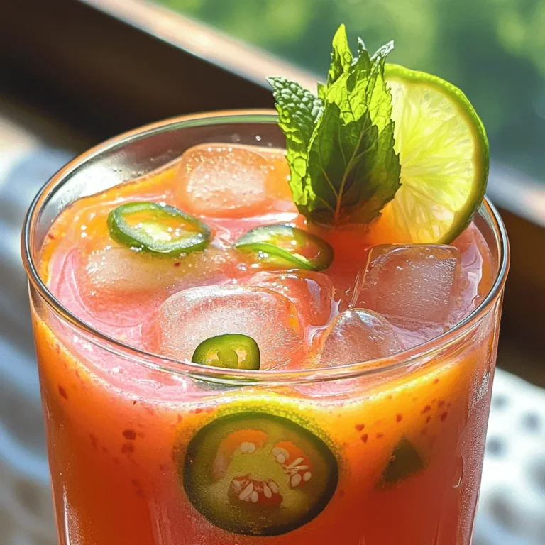 - Guaven und deren gesundheitliche Vorteile: Guaven sind reich an Vitamin C und Ballaststoffen. Sie stärken das Immunsystem und fördern die Verdauung. Eine reife Guave hat einen süßen, tropischen Geschmack, der perfekt für Limonade ist. - Frischer Limettensaft als Geschmacksgeber: Limettensaft bringt Säure und Frische. Er ergänzt die Süße der Guave und macht die Limonade erfrischend. Verwenden Sie immer frischen Saft statt Konzentrat. Das macht einen großen Unterschied im Geschmack. - Jalapeños für die gewünschte Schärfe: Jalapeños geben der Limade den Kick. Sie bringen nicht nur Schärfe, sondern auch einen leicht fruchtigen Geschmack. Entfernen Sie die Kerne, wenn Sie es milder mögen. So können Sie die Schärfe leicht anpassen. - Honig versus Agavensirup: Honig hat einen eigenen Geschmack, der gut mit Guave harmoniert. Agavensirup ist süßer und löst sich gut in kalten Getränken. Wählen Sie je nach Vorliebe. Beide sind natürliche Süßstoffe. - Tipps zur Anpassung der Süße: Beginnen Sie mit weniger Süßstoff und probieren Sie die Mischung. So finden Sie den perfekten Süßungsgrad für Ihren Geschmack. Denken Sie daran, dass die Jalapeños auch etwas Schärfe bringen. - Minzblätter zur Garnierung: Minzblätter bringen Frische und Farbe. Sie sehen nicht nur gut aus, sondern ergänzen auch den Geschmack der Limonade. Fügen Sie sie vor dem Servieren hinzu. - Auswahl an Eiswürfeln: Verwenden Sie klare Eiswürfel, um die Limonade nicht zu verwässern. Sie können auch frische Früchte in die Eiswürfel geben. So bleibt die Limonade kühl und sieht ansprechend aus. Für das gesamte Rezept schauen Sie sich die [Full Recipe] an. Um die Guaven-Limonade zuzubereiten, beginne ich mit den Zutaten. Ich nehme die gewürfelten Guaven, frischen Limettensaft und Honig oder Agavensirup. Alles kommt in einen Mixer. Ich püriere die Mischung bis sie ganz glatt ist. Das gibt der Limonade eine tolle Textur. Dann seie ich die Flüssigkeit durch ein feines Sieb in einen großen Krug. So entferne ich Fruchtfleisch und Samen. Ich benutze einen Spatel, um die Flüssigkeit gut durchzudrücken. Das sorgt für eine perfekte Konsistenz. Jetzt füge ich die geschnittenen Jalapeños in den Krug. Diese Paprika geben der Limonade die gewünschte Schärfe. Ich rühre alles gut um. Um den Geschmack zu verstärken, lasse ich die Jalapeños etwa 30 Minuten in der Mischung ziehen. So wird die Limonade schön würzig. Ich serviere die Limonade in individuellen Gläsern. Das sieht hübsch aus und macht Spaß. Für die Garnierung benutze ich frische Minzblätter und eine Limettenscheibe am Glasrand. Das macht die Präsentation ansprechend und einladend. Wenn du mehr Details möchtest, schau dir das Full Recipe an. Anpassung der Schärfe Um die Schärfe zu steuern, probiere, die Jalapeños nach Geschmack anzupassen. Du kannst mehr oder weniger verwenden. Wenn du es milder magst, entferne die Kerne. Diese enthalten den meisten Schärfe. Verwendung frischer oder gefrorener Guaven Frische Guaven bieten den besten Geschmack. Wenn du keine frischen findest, verwenden gefrorene auch. Sie sind oft reif und lecker. Achte darauf, sie vorher aufzutauen und gut abzutropfen. Häufige Missgeschicke beim Mixen Ein häufiger Fehler ist, zu viel Wasser auf einmal hinzuzufügen. Das kann die Limonade zu dünn machen. Mische die Zutaten zuerst. Füge dann das Wasser schrittweise hinzu, um die richtige Konsistenz zu finden. Ein weiterer Fehler ist, die Jalapeños nicht lange genug ziehen zu lassen. Lass sie mindestens 30 Minuten im Mix stehen, um den Geschmack zu intensivieren. Tipps zur Lagertemperatur und Haltbarkeit Bewahre die Limonade im Kühlschrank auf. Sie bleibt dort für bis zu drei Tage frisch. Um die Frische zu bewahren, fülle die Limonade in luftdichte Behälter. So bleibt der Geschmack und die Schärfe erhalten. Vermeide es, die Limonade in der Nähe von anderen starken Gerüchen zu lagern. Das kann den Geschmack beeinflussen. {{image_4}} Du kannst Guaven leicht durch andere Früchte ersetzen. Mangos sind eine tolle Wahl. Sie bringen eine süße Note. Auch Ananas passt gut und sorgt für eine tropische Note. Kombiniere die Guaven mit verschiedenen Zitrusfrüchten. Orangen oder Grapefruits geben einen frischen Geschmack. Diese Kombinationen machen die Limonade noch fruchtiger. Die Schärfe der Limonade kann variieren. Du kannst verschiedene Paprikasorten verwenden. Zum Beispiel, wenn du es milder magst, nimm eine süße Paprika. Für mehr Hitze eignen sich serrano oder habanero. Achte darauf, die Jalapeño-Menge anzupassen. Beginne mit einer kleinen Menge und taste dich vor. So findest du den idealen Schärfegrad für deinen Geschmack. Für eine aufregende Wendung kannst du alkoholische Mixe ausprobieren. Füge Rum oder Tequila hinzu. Diese Spirituosen passen gut zu Guava limeade. Sie verleihen dem Getränk einen besonderen Kick. Du kannst auch einen Schuss Sekt für einen spritzigen Cocktail verwenden. Experimentiere mit verschiedenen Alkoholarten, um deinen Favoriten zu finden. Die beste Art, Spicy Guava Limeade zu lagern, ist im Kühlschrank. Halten Sie die Limonade in einem luftdichten Krug oder einer Flasche. Dies schützt vor Gerüchen und hilft, den frischen Geschmack zu bewahren. Bei optimalen Bedingungen bleibt die Limonade bis zu einer Woche frisch. Überprüfen Sie immer den Geruch, bevor Sie einen Schluck nehmen. Wenn Sie eine größere Menge Spicy Guava Limeade zubereiten möchten, verdoppeln Sie einfach die Zutaten. Bereiten Sie die Limonade wie gewohnt zu. Teilen Sie die Limonade dann in Portionen auf. Verwenden Sie saubere Flaschen oder Gläser und verschließen Sie sie gut. So bleibt der Geschmack frisch und Sie können jederzeit genießen. Eiswürfel sind eine tolle Ergänzung zur Limonade. Sie kühlen das Getränk und machen es erfrischend. Um zu vermeiden, dass die Limonade verwässert, füllen Sie die Eiswürfel in separate Formen. Sie können auch Guaven- oder Limettensaft in die Eiswürfelformen geben. So bleibt der Geschmack stark, auch wenn die Eiswürfel schmelzen. Die Spicy Guava Limeade bietet viele Gesundheitsvorteile. Guaven sind reich an Vitamin C. Sie stärken das Immunsystem und fördern die Hautgesundheit. Limettensaft hat antioxidative Eigenschaften. Er hilft, den Körper zu entgiften und die Verdauung zu unterstützen. Jalapeños enthalten Capsaicin, das den Stoffwechsel anregt. Diese Mischung sorgt für eine gesunde und schmackhafte Erfrischung. Guaven sind in vielen Supermärkten erhältlich, besonders im Obstbereich. Suchen Sie nach reifen, saftigen Früchten. Frischer Limettensaft kann aus Limetten vor Ort gepresst werden. Alternativ finden Sie ihn auch in Flaschen. Online finden Sie frische Guaven und Limetten in Obstläden oder auf speziellen Lebensmittel-Webseiten. Ja, Sie können die Limonade im Voraus machen. Bereiten Sie sie bis zu zwei Tage vorher zu. Lagern Sie sie in einem luftdichten Behälter im Kühlschrank. So bleibt der frische Geschmack erhalten. Fügen Sie die Jalapeños kurz vor dem Servieren hinzu. So bleibt die Schärfe frisch und intensiv. Ja, die Schärfe ist einfach anpassbar. Mögen Sie es milder? Entfernen Sie die Kerne der Jalapeños. Für mehr Schärfe fügen Sie einfach mehr Jalapeños hinzu. Alternativ können Sie andere Paprikasorten verwenden. Experimentieren Sie mit der Anzahl der Chilis, um Ihren perfekten Geschmack zu finden. Zusammenfassend haben wir die Hauptzutaten für die Spicy Guava Limeade besprochen. Die Guaven bieten viele Gesundheitseffekte, während Limettensaft und Jalapeños den perfekten Geschmack liefern. Ich habe Tipps zum Süßen und zur Präsentation gegeben, sowie Variationen und Aufbewahrungshinweise geteilt. Der Schlüssel liegt in der Anpassung an deinen Geschmack. Experimentiere mit verschiedenen Zutaten und finde deine perfekte Mischung. So wird deine Limonade zu einem echten Genuss.