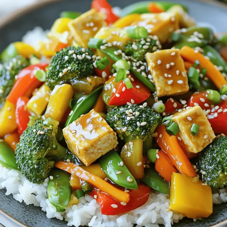 - 1 Block (400 g) fester Tofu, gepresst und gewürfelt - 1 Esslöffel Speisestärke - 2 Esslöffel Pflanzenöl, geteilt - 1 Tasse Brokkoliröschen - 1 rote Paprika, in Scheiben geschnitten - 1 gelbe Paprika, in Scheiben geschnitten - 1 Karotte, julienniert - 1 Tasse Zuckerschoten - 1 Zucchini, in Scheiben geschnitten - 3 Frühlingszwiebeln, gehackt (weiße und grüne Teile getrennt) - 2 Knoblauchzehen, fein gehackt - 1 Esslöffel Ingwer, gerieben - 3 Esslöffel Sojasauce (oder Tamari für glutenfrei) - 1 Esslöffel Sesamöl - 1 Teelöffel Sesam (zum Garnieren) - Gekochter Reis oder Quinoa, zum Servieren Tofu ist der Hauptbestandteil. Er gibt der Pfanne eine tolle Textur. Achte darauf, den Tofu gut zu pressen. So wird er knusprig. Die Auswahl an Gemüse ist wichtig. Bunte Gemüsesorten machen das Gericht lebendig. Brokkoli, Paprika und Zucchini sind beste Optionen. Gewürze wie Knoblauch und Ingwer bringen Geschmack. Sojasauce und Sesamöl fügen Tiefe hinzu. - Gekochter Reis oder Quinoa als Beilage - Zusätzliche Gewürze oder Soßen nach Geschmack Beilagen wie Reis oder Quinoa machen das Gericht sättigender. Du kannst auch andere Gewürze verwenden. Eine scharfe Sauce oder frische Kräuter sind tolle Ergänzungen. Experimentiere mit verschiedenen Zutaten, um deinen Geschmack zu treffen. Für die optimale Erfahrung schaue dir das [Full Recipe] an. Zuerst drücke den Tofu, um überschüssige Feuchtigkeit zu entfernen. Lege ihn zwischen zwei Teller und beschwere ihn. Lass ihn für 15 Minuten stehen. Danach schneide den Tofu in 2,5 cm große Würfel. Gib die Tofuwürfel in eine Schüssel und reibe sie mit Speisestärke ein. So wird der Tofu schön knusprig beim Braten. Erhitze 1 Esslöffel Pflanzenöl in einer großen Pfanne oder einem Wok. Stelle die Hitze auf mittel hoch. Füge die Tofuwürfel in einer einzigen Schicht hinzu. Brate sie für etwa 6 bis 8 Minuten. Wende die Würfel gelegentlich, bis sie goldbraun und knusprig sind. Nimm den Tofu aus der Pfanne und stelle ihn beiseite. Gib den restlichen Esslöffel Pflanzenöl in die Pfanne. Füge die weißen Teile der Frühlingszwiebeln, Knoblauch und Ingwer hinzu. Brate alles für etwa 30 Sekunden an, bis es duftet. Das sorgt für einen tollen Geschmack. Dann füge das Gemüse hinzu: Brokkoli, rote und gelbe Paprika, Karotte, Zuckerschoten und Zucchini. Brate das Gemüse für 5 bis 7 Minuten, bis es zart und farbenfroh ist. Jetzt kommt der Tofu zurück in die Pfanne. Gieße die Sojasauce und das Sesamöl darüber. Mische alles gut durch und wärme es für 2 Minuten auf. So verbinden sich die Aromen. Nimm die Pfanne vom Herd. Bestreue das Gericht mit Sesam und den grünen Teilen der Frühlingszwiebeln. Serviere die Regenbogen-Gemüse-Pfanne heiß auf einem Bett aus Reis oder Quinoa. Du kannst auch frische Kräuter hinzufügen, um das Gericht noch bunter zu machen. - Wie man knusprigen Tofu erzielt: Beginne mit gut gepresstem Tofu. Entferne die Feuchtigkeit, damit er knusprig wird. Schneide den Tofu in gleichmäßige Würfel. Wende die Tofuwürfel in Speisestärke. Diese Schicht hilft beim Braten. Brate den Tofu in heißem Öl. So wird er goldbraun und knusprig. - Das Gemüse richtig garen: Wähle frisches Gemüse für die beste Textur. Brate das Gemüse schnell bei hoher Hitze. So bleibt es knackig und behält die Farbe. Füge das Gemüse in der richtigen Reihenfolge hinzu. Zuerst hartes Gemüse, dann weicheres. So garen sie gleichmäßig. - Zusätzliche Gewürze und Kräuter: Experimentiere mit verschiedenen Gewürzen. Füge Chili für Schärfe oder Kurkuma für Farbe hinzu. Frische Kräuter wie Koriander oder Basilikum bringen Frische. Diese Aromen heben den Geschmack hervor. - Sojasoßen-Alternativen: Verwende Tamari für glutenfreie Optionen. Coconut Aminos sind süßer und milder. Probiere auch Miso-Paste für einen Umami-Geschmack. Diese Alternativen bringen Vielfalt in dein Gericht. - Meal Prep Tipps: Bereite Tofu und Gemüse im Voraus vor. Schneide alles und lagere es getrennt. So sparst du Zeit beim Kochen. Einfach alles zusammenwerfen, wenn du bereit bist. - Zutaten vorbereiten und lagern: Lagere frisches Gemüse in einem Kühlschrank. Verwende luftdichte Behälter, um die Frische zu bewahren. Tofu kann in Wasser eingelegt werden. So bleibt er länger frisch. {{image_4}} Für die Regenbogen-Gemüse-Pfanne mit Tofu wähle frisches, saisonales Gemüse. Das sorgt für den besten Geschmack. Hier sind einige tolle Alternativen: - Brokkoli - Paprika (rot, gelb, grün) - Karotten - Zucchini - Zuckerschoten - Spinat Du kannst auch gefrorenes Gemüse verwenden, wenn frisches Gemüse nicht verfügbar ist. Gefrorenes Gemüse ist praktisch und bleibt lange frisch. Achte darauf, es vor dem Kochen gut abzutauen, damit es gleichmäßig gart. Tofu ist eine großartige pflanzliche Proteinquelle. Du kannst auch andere pflanzliche Optionen nutzen: - Tempeh - Seitan - Kichererbsen Wenn du tierisches Protein bevorzugst, probiere Hähnchen oder Garnelen. Diese Optionen passen gut zu diesem Gericht und bringen neue Geschmäcker. Du kannst das Rezept leicht an deine Diätwünsche anpassen. Für glutenfreie Optionen verwende Tamari statt Sojasauce. Wenn du eine Low-Carb-Variante machen möchtest, ersetze den Reis oder Quinoa durch Blumenkohlreis. So hast du eine leichte, gesunde Basis. Für mehr Ideen und das vollständige Rezept, schau dir die Regenbogen-Gemüse-Pfanne mit Tofu an. Bewahren Sie die Regenbogen-Gemüse-Pfanne mit Tofu im Kühlschrank auf. Nutzen Sie einen luftdichten Behälter. So bleibt das Gericht frisch. Es hält sich dort bis zu 3 Tage. Für die Tiefkühlung lassen Sie das Gericht abkühlen. Füllen Sie es dann in gefriergeeignete Behälter. So können Sie es bis zu 3 Monate aufbewahren. Die Regenbogen-Gemüse-Pfanne mit Tofu hält sich gut. Im Kühlschrank bleibt sie bis zu 3 Tage genießbar. Achten Sie auf Anzeichen von Verderb. Wenn das Gericht seltsam riecht oder die Farben verblassen, ist es besser, es wegzuwerfen. Um das Gericht aufzuwärmen, nutzen Sie eine Pfanne oder die Mikrowelle. In der Pfanne erhitzen Sie es bei mittlerer Hitze. Fügen Sie etwas Wasser oder Öl hinzu, damit es nicht austrocknet. In der Mikrowelle brauchen Sie nur 2-3 Minuten. Um den Geschmack zu verbessern, fügen Sie frische Kräuter hinzu oder einen Spritzer Sojasauce. So bleibt das Gericht frisch und lecker! Die Zubereitung dauert insgesamt 30 Minuten. Dies umfasst 20 Minuten für die Vorbereitung und 10 Minuten zum Kochen. Die Zeit ist schnell, was dieses Rezept perfekt für ein schnelles Abendessen macht. Ja, du kannst das Gemüse nach deinem Geschmack anpassen. Zum Beispiel, füge Spinat, Pilze oder Auberginen hinzu. Saisonales Gemüse ist auch eine gute Wahl. So bleibt dein Gericht frisch und bunt. Ja, die Regenbogen-Gemüse-Pfanne mit Tofu ist vegan und kann glutenfrei zubereitet werden. Verwende dazu Tamari anstelle von Sojasauce. Prüfe auch die Zutaten deiner anderen Produkte, denn einige können Gluten enthalten. Gekochter Reis oder Quinoa passen gut. Du kannst auch ein frischer Salat dazu servieren. Für mehr Geschmack, probiere einen Dip aus Erdnussbutter oder eine scharfe Sauce. Diese Beilagen machen dein Essen noch leckerer. Die Regenbogen-Gemüse-Pfanne mit Tofu bietet Vielfalt und einfache Zubereitung. Wir haben die Hauptzutaten, die Schritt-für-Schritt-Anleitung und wichtige Tipps behandelt. Egal ob du deine Gemüseauswahl anpasst oder verschiedene Gewürze verwendest, die Möglichkeiten sind nahezu endlos. Diese Speise ist nicht nur gesund, sondern auch lecker und sättigend. Nutze die Tipps zur Lagerung und dem Wiederaufwärmen, um das Beste aus deinem Gericht herauszuholen. Experimentiere gerne, um deinen eigenen perfekten Geschmack zu finden!