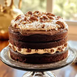 Um einen köstlichen deutschen Schokoladenkuchen zu machen, brauchst du einige Hauptzutaten. Diese sind: - 1 3/4 Tassen Allzweckmehl - 1 1/2 Teelöffel Backnatron - 1/2 Teelöffel Salz - 1/2 Tasse ungesüßtes Kakaopulver - 1 Tasse ungesalzene Butter, weich - 2 Tassen Kristallzucker - 4 große Eier, getrennt - 1 Teelöffel Vanilleextrakt - 1 Tasse Buttermilch Diese Zutaten geben deinem Kuchen die perfekte Textur und den besten Geschmack. Für das Frosting benötigst du weitere leckere Zutaten. Diese sind: - 2 Tassen gesüßte, geraspelte Kokosnuss - 1 Tasse gehackte Pekannüsse - 1/2 Tasse brauner Zucker - 1/4 Tasse Schlagsahne Das Frosting bringt eine wunderbare Süße und bietet einen tollen Kontrast zum Schokoladenteig. Die Wahl der richtigen Zutaten ist sehr wichtig. Hier sind einige Tipps: - Wähle frische Eier und hochwertige Butter. Das verbessert den Geschmack. - Verwende ungesüßtes Kakaopulver für den besten Schokoladengeschmack. - Achte darauf, dass die Kokosnuss frisch ist. So bleibt der Geschmack lebendig. - Kaufe Pekannüsse, die ungesalzen sind. So passt ihr Geschmack perfekt zum Kuchen. Verwende diese Tipps, um die besten Zutaten für deinen deutschen Schokoladenkuchen auszuwählen. So wird dein Kuchen ein echter Hit! Für das komplette Rezept siehe [Full Recipe]. Zuerst heize den Ofen auf 175°C vor. Das ist wichtig, damit dein Kuchen gleichmäßig backt. Nimm drei runde 9-Zoll-Kuchenformen. Fette sie mit etwas Butter ein. Streue dann etwas Mehl hinein, damit der Kuchen nicht kleben bleibt. Diese Schritte machen das Backen viel einfacher. Jetzt geht es an den Teig. In einer Schüssel vermischst du das Mehl, Backnatron, Salz und Kakaopulver. Stelle die Schüssel beiseite. In einer großen Schüssel schlägst du die weiche Butter und den Kristallzucker zusammen. Mische sie bis die Mischung leicht und fluffig ist. Füge die Eigelbe einzeln hinzu. Rühre nach jeder Zugabe gut um. Dann kommt der Vanilleextrakt dazu. Jetzt gib die trockenen Zutaten langsam zur Buttermischung. Abwechselnd mit der Buttermilch mischen, bis alles gut vermischt ist. In einer separaten Schüssel schlägst du die Eiweiße steif. Diese hebst du dann vorsichtig unter den Teig. Das macht den Kuchen schön luftig. Verteile den Teig gleichmäßig auf die vorbereiteten Formen. Backe die Kuchen 25 bis 30 Minuten lang. Ein Zahnstocher sollte sauber herauskommen, wenn der Kuchen fertig ist. Lass die Kuchen dann in den Formen für etwa 10 Minuten abkühlen. Danach nimm sie heraus und lass sie auf einem Gitter vollständig abkühlen. Dies ist wichtig, damit der Kuchen nicht matschig wird. Jetzt bist du bereit für das Frosting! Du kannst das vollständige Rezept für mehr Details nachlesen. Ein häufiger Fehler ist, nicht alle Zutaten auf Raumtemperatur zu bringen. Kalte Zutaten können den Teig schwer und klumpig machen. Ein weiterer Fehler ist, den Teig zu lange zu mischen. Das führt zu einem dichten Kuchen. Achte auch darauf, die Backzeit genau zu überwachen. Jeder Ofen ist anders, also teste mit einem Zahnstocher. Um die perfekte Konsistenz zu erreichen, ist es wichtig, die Eier getrennt zu schlagen. Die steifen Eiweiße geben dem Kuchen Luftigkeit. Mische die trockenen Zutaten gut, bevor du sie hinzufügst. Gib die Buttermilch nach und nach dazu. Der Teig sollte leicht flüssig, aber nicht zu dünn sein. Dies hilft, dass der Kuchen beim Backen gleichmäßig aufgeht. Für die Präsentation ist die Schichtung wichtig. Lege das Kokos-Pekannuss-Frosting zwischen die Schichten. Das macht den Kuchen saftig und lecker. Oben kannst du mehr Frosting und gehackte Pekannüsse hinzufügen. Eine Prise Kakaopulver auf der Oberseite sieht schön aus. Serviere den Kuchen mit Vanilleeis für einen besonderen Genuss. Wenn du das Rezept magst, schau dir das Full Recipe an! {{image_4}} Für eine vegane Variante des deutschen Schokoladenkuchens tauschen wir einige Zutaten aus. Verwenden Sie statt Eiern Apfelmus oder Leinsamen. Diese Zutaten helfen, den Teig zu binden. Statt Butter können Sie vegane Margarine nutzen. Auch die Buttermilch lässt sich ersetzen. Einfach Pflanzenmilch mit etwas Essig mischen. Das gibt den gleichen, tollen Geschmack. Wenn Sie glutenfrei backen möchten, verwenden Sie glutenfreies Mehl. Es gibt viele gute Mischungen im Handel. Achten Sie darauf, dass das Mehl auch für Kuchen geeignet ist. Der Geschmack bleibt lecker, und die Textur wird gut. Auch das Backnatron kann glutenfrei verwendet werden. So gelingt der Kuchen auch ohne Gluten. Um dem Kuchen eine besondere Note zu geben, probieren Sie verschiedene Aromen! Fügen Sie einen Spritzer Espresso hinzu. Das verstärkt den Schokoladengeschmack. Auch ein Hauch von Zimt kann eine feine Würze bringen. Für eine fruchtige Variante können Sie pürierte Kirschen oder Himbeeren einarbeiten. Diese Ideen machen Ihren Kuchen einzigartig und spannend! Für das vollständige Rezept, schauen Sie sich den Abschnitt "Full Recipe" an. Um deinen deutschen Schokoladenkuchen frisch zu halten, lege ihn in einen luftdichten Behälter. Du kannst den Kuchen auch in Frischhaltefolie wickeln. So bleibt er saftig und lecker. Achte darauf, den Kuchen an einem kühlen, trockenen Ort zu lagern. Vermeide Sonnenschein, damit er nicht austrocknet. Wenn du Kuchenreste hast, kannst du sie einfrieren. Schneide den Kuchen in Stücke. Wickel jedes Stück in Frischhaltefolie. Lege die Stücke dann in einen gefrierfesten Behälter. So bleibt der Geschmack erhalten. Du kannst die Stücke bis zu drei Monate einfrieren. Zum Auftauen lege sie einfach in den Kühlschrank. Bei Zimmertemperatur hält der Kuchen etwa zwei bis drei Tage. Wenn du ihn im Kühlschrank lagerst, bleibt er bis zu einer Woche frisch. Achte darauf, dass der Kuchen gut verpackt ist, um Gerüche aus dem Kühlschrank zu vermeiden. So schmeckt dein deutscher Schokoladenkuchen immer lecker und frisch! Der deutsche Schokoladenkuchen hat einen besonderen Geschmack. Er verwendet ungesüßtes Kakaopulver und Buttermilch, was ihn saftiger macht. Zudem kommt das Frosting mit Kokosnuss und Pekannüssen. Diese Zutaten verleihen dem Kuchen eine reichhaltige, nussige Note. Andere Schokoladenkuchen nutzen oft Schokolade oder weniger besondere Zutaten. Um weniger Zucker zu verwenden, probiere, den Kristallzucker zu reduzieren. Du kannst auch eine Mischung aus Zucker und Zuckerersatzstoffen nutzen. Einige Leser haben erfolgreich ungesüßtes Apfelmus verwendet. Das macht den Kuchen süß und fügt Feuchtigkeit hinzu. Experimentiere mit diesen Optionen, um deinen perfekten Kuchen zu finden. Ja, du kannst den Kuchen im Voraus backen. Lass ihn vollständig abkühlen und bewahre ihn gut verpackt auf. Du kannst ihn bis zu drei Tage bei Raumtemperatur lagern. Für längere Lagerung friere die Kuchen ein. Wickele sie fest in Frischhaltefolie. So bleibt der Kuchen frisch, wenn du ihn später genießen möchtest. Jetzt haben wir alles über den deutschen Schokoladenkuchen besprochen. Wir haben die Hauptzutaten, das Frosting und die besten Tipps zur Zubereitung behandelt. Zudem gab es Ratschläge, um Fehler zu vermeiden und den Kuchen perfekt zu präsentieren. Variationen für Veganer und Glutenfreie sowie Aufbewahrungshinweise machten das Thema rund. Denke daran, mit frischen Zutaten zu arbeiten. So schaffst du einen leckeren Kuchen. Experimentiere mit neuen Geschmäckern. Viel Spaß beim Backen!