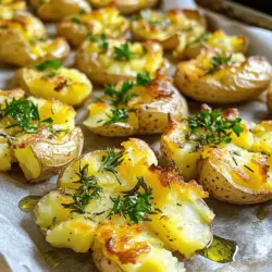 - Baby-Kartoffeln (Yukon Gold) - Olivenöl - Knoblauch Für knusprige zerschlagene Kartoffeln sind Baby-Kartoffeln die beste Wahl. Yukon Gold ist ideal. Sie sind cremig und haben einen tollen Geschmack. Olivenöl macht die Kartoffeln goldbraun und knusprig. Frischer Knoblauch bringt ein tolles Aroma. - Rosmarin - Thymian - Salz und Pfeffer Um den perfekten Geschmack zu erzielen, verwenden Sie Rosmarin und Thymian. Diese Kräuter geben den Kartoffeln eine besondere Note. Salz und Pfeffer sind wichtige Gewürze. Sie heben den Geschmack der Zutaten hervor. - Parmesan - Frische Petersilie Für ein extra leckeres Erlebnis können Sie Parmesan hinzufügen. Er schmilzt in den letzten Minuten und macht die Kartoffeln noch besser. Frische Petersilie sorgt für Farbe und frischen Geschmack. Diese Zutaten sind nicht nötig, aber sie machen das Gericht besonders. Für das vollständige Rezept schauen Sie sich die [Full Recipe] an. Heizen Sie Ihren Ofen auf 230°C vor. Diese hohe Temperatur sorgt für die perfekte Knusprigkeit. Vergessen Sie nicht, das Backblech mit Backpapier auszulegen. So bleiben die Kartoffeln nicht kleben und lassen sich leicht herausnehmen. Geben Sie die Baby-Kartoffeln in einen großen Topf. Decken Sie sie mit Wasser ab. Fügen Sie eine Prise Salz hinzu. Bringen Sie das Wasser zum Kochen. Kochen Sie die Kartoffeln 15-20 Minuten lang, bis sie weich sind. Eine Gabel hilft, die Zartheit zu testen. Wenn die Gabel leicht hinein gleitet, sind sie bereit. Lassen Sie die Kartoffeln abtropfen und kurz abkühlen. So können Sie sie besser anfassen. Legen Sie die abgekühlten Kartoffeln auf das Backblech. Nehmen Sie einen Kartoffelstampfer oder eine Gabel. Drücken Sie jede Kartoffel vorsichtig, bis sie flach ist. Achten Sie darauf, dass die Dicke etwa 1,5 cm beträgt. So werden die Kartoffeln gleichmäßig knusprig. Vermeiden Sie es, sie zu zerdrücken! Ziel ist es, die Form zu behalten und die Oberfläche zu vergrößern. Dies hilft beim Bräunen und Knusprigwerden. Um die perfekte Knusprigkeit zu erreichen, ist die Menge an Öl wichtig. Zu wenig Öl macht die Kartoffeln weich. Ich empfehle, mindestens 60 ml Olivenöl zu verwenden. Dies hilft, die Kanten schön knusprig zu machen. Achte auch auf die Backzeit. Backe die Kartoffeln 20 bis 25 Minuten. Wenn du sie goldbraun siehst, sind sie fertig. Nicht alle Kartoffelsorten sind gleich. Yukon Gold ist meine Lieblingssorte. Sie sind cremig und behalten die Form. Andere Sorten wie rote Kartoffeln sind fest, aber weniger cremig. Mehlige Kartoffeln sind leicht, aber sie zerfallen schnell. Wenn du experimentierst, probiere verschiedene Sorten aus. So findest du die, die dir am besten schmeckt. Häufige Fehler können das Ergebnis ruinieren. Ein großer Fehler ist, die Kartoffeln nicht genug zu zerdrücken. Sie sollten flach, aber nicht zerfallen sein. Ein weiterer Fehler ist, die Backzeit zu kurz zu halten. Wenn du die Kartoffeln zu früh herausnimmst, sind sie nicht knusprig. Achte darauf, dass sie wirklich goldbraun sind. So werden sie perfekt. Wenn du das Rezept genau befolgst, wirst du tolle Ergebnisse erzielen. Du kannst auch die [Full Recipe] für mehr Details nutzen. {{image_4}} Du kannst die Kräuter ganz nach deinem Geschmack anpassen. Wenn du keinen Rosmarin oder Thymian magst, probiere Oregano oder Basilikum. Diese Kräuter geben den Kartoffeln einen besonderen Kick. Ein Hauch von Paprika oder Kreuzkümmel kann auch gut passen. Experimentiere mit verschiedenen Gewürzen, um deinen eigenen Lieblingsgeschmack zu finden. Käse kann den Geschmack deiner zerschlagenen Kartoffeln noch besser machen. Neben Parmesan kannst du auch Cheddar oder Feta verwenden. Cheddar gibt einen reichen, herzhaften Geschmack. Feta fügt eine salzige Note hinzu, die gut zu den Kartoffeln passt. Du kannst sogar eine Mischung aus verschiedenen Käsesorten verwenden, um neue Geschmäcker zu entdecken. Zerschlagene Kartoffeln passen zu vielen Gerichten. Du kannst sie zu gegrilltem Fleisch oder Fisch servieren. Sie sind auch lecker mit einem frischen Salat. Wenn du ein vegetarisches Gericht suchst, kombiniere sie mit gebratenem Gemüse. Diese Kartoffeln sind eine tolle Beilage für jedes Essen. Du findest die vollständige Zubereitung in dem Rezept für köstlich knusprige, zerschlagene Kartoffeln. Nach dem Genuss Ihrer knusprigen zerschlagenen Kartoffeln können Sie die Reste aufbewahren. Lassen Sie die Kartoffeln auf Raumtemperatur abkühlen. Danach legen Sie sie in einen luftdichten Behälter. Stellen Sie sicher, dass der Behälter gut verschlossen ist. So bleiben die Kartoffeln frisch. Im Kühlschrank können sie bis zu drei Tage halten. Wenn Sie die Kartoffeln wieder aufwärmen, gibt es ein paar gute Methoden. Die beste ist, sie im Ofen zu erhitzen. Heizen Sie den Ofen auf 200°C (390°F) vor. Legen Sie die Kartoffeln auf ein Backblech und backen Sie sie für etwa 10 bis 15 Minuten. So werden sie wieder knusprig. Eine andere Möglichkeit ist die Pfanne. Erhitzen Sie etwas Öl in einer Pfanne und fügen Sie die Kartoffeln hinzu. Braten Sie sie an, bis sie heiß und knusprig sind. Wenn Sie Zeit sparen möchten, können Sie die Kartoffeln im Voraus vorbereiten. Kochen Sie die Kartoffeln und zerschlagen Sie sie wie im Full Recipe beschrieben. Lagern Sie die zerschlagenen Kartoffeln dann im Kühlschrank. Sie können sie bis zu zwei Tage im Voraus machen. Am Tag des Servierens können Sie sie einfach würzen und backen. So haben Sie eine schnelle und leckere Beilage. Zerschlagene Kartoffeln bleiben im Kühlschrank etwa 3 bis 5 Tage frisch. Achte darauf, sie in einem luftdichten Behälter zu lagern. Wenn du sie länger aufbewahren möchtest, friere sie ein. Achte darauf, dass sie gut abgekühlt sind, bevor du sie in den Gefrierschrank legst. Zum Aufwärmen, lege sie in den Ofen, um die Knusprigkeit zu erhalten. Ja, du kannst andere Kartoffelsorten wie rote Kartoffeln oder kleine festkochende Sorten verwenden. Yukon Gold sind jedoch besonders gut, weil sie cremig und leicht süßlich sind. Andere Sorten können unterschiedliche Texturen und Geschmäcker bieten. Probiere es aus und finde deinen Favoriten! Um die Kartoffeln vegan zu machen, lasse den Parmesan einfach weg. Du kannst etwas mehr Olivenöl oder Nährhefe hinzufügen, um einen käsigen Geschmack zu erzielen. Nährhefe ist eine tolle Option für vegane Gerichte. Sie gibt einen leckeren, käsigen Umami-Geschmack ohne Milchprodukte. Zerschlagene Kartoffeln sind einfach zu machen und sehr lecker. Du brauchst nur wenige Hauptzutaten wie Baby-Kartoffeln, Olivenöl und Knoblauch. Mit einfachen Tipps erreichst du die perfekte Knusprigkeit. Variationen mit anderen Kräutern oder Käsesorten bringen neue Geschmäcker. Denk daran, wie du übrig gebliebene Kartoffeln lagerst und aufwärmst. So genießt du sie immer lecker. Geheftet werden sie zum Hit auf jedem Tisch. Lass der Kreativität freien Lauf und verwandele ein einfaches Rezept in dein Lieblingsgericht!