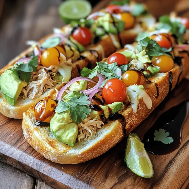 Für das perfekte Ultimate Chicken Avocado Melt brauchst du folgende Zutaten: - 2 Tassen gekochtes, zerkleinertes Hühnchen - 1 reife Avocado, püriert - 1 Tasse geriebener Mozzarella-Käse - 1/2 Tasse Kirschtomaten, halbiert - 1/4 Tasse rote Zwiebel, fein gehackt - 2 Esslöffel frischer Koriander, gehackt - Saft von 1 Limette - 4 Scheiben Sauerteigbrot - 2 Esslöffel Olivenöl - Salz und Pfeffer nach Geschmack Diese Zutaten sind einfach zu finden und machen dein Sandwich lecker. Das Hühnchen gibt viel Geschmack, und die Avocado sorgt für Cremigkeit. Der Käse bringt alles zusammen und macht es schön schmelzend. Du kannst dein Chicken Avocado Melt nach Lust und Laune anpassen. Hier sind einige Ideen: - Füge gewürfelte Paprika hinzu für mehr Crunch. - Verwende Feta-Käse statt Mozzarella für einen anderen Geschmack. - Probiere Spinat oder Rucola für eine gesunde Note. - Gebe etwas scharfe Sauce für einen Kick dazu. Diese Optionen machen dein Gericht noch spannender und helfen dir, es immer wieder neu zu gestalten. Frische Zutaten machen einen großen Unterschied. Hier sind einige Tipps: - Kaufe Hühnchen, das frisch und gut verpackt ist. - Wähle eine Avocado, die leicht druckempfindlich ist. So weißt du, dass sie reif ist. - Achte auf leuchtend rote Kirschtomaten. Sie sollten fest sein und gut riechen. - Die Zwiebeln sollten fest und ohne Flecken sein. Frische Zutaten sorgen dafür, dass dein Ultimate Chicken Avocado Melt geschmackvoll und gesund ist. Wenn du die richtigen Zutaten verwendest, wird dein Ergebnis sicher köstlich! Heize deinen Ofen auf 190°C vor. So wird dein Sandwich später schön knusprig. Während der Ofen wärmt, bereite die frischen Zutaten vor. Du brauchst gekochtes, zerkleinertes Hühnchen und eine reife Avocado. Püriere die Avocado in einer Schüssel, bis sie ganz glatt ist. Halbiere die Kirschtomaten und hacke die rote Zwiebel fein. Frischer Koriander bringt tollen Geschmack. Den Limettensaft fügst du später hinzu. In einer mittelgroßen Schüssel vermischst du nun das zerkleinerte Hühnchen mit der pürierten Avocado. Füge die halbierten Kirschtomaten, die rote Zwiebel und den Koriander hinzu. Gieße den Limettensaft darüber. Streue Salz und Pfeffer nach deinem Geschmack hinein. Rühre alles gut um, bis die Mischung gleichmäßig aussieht. Das gibt deinem Sandwich einen frischen und herzhaften Geschmack. Lege vier Scheiben Sauerteigbrot auf ein Backblech. Beträufle jede Scheibe mit Olivenöl für mehr Geschmack. Löffle die Hühnchen-Avocado-Mischung gleichmäßig auf zwei der Brotscheiben. Verteile dann den geriebenen Mozzarella darüber. Setze die anderen zwei Brotscheiben oben drauf, um ein Sandwich zu machen. Backe die Sandwiches 15 bis 20 Minuten im Ofen. Sie sind fertig, wenn der Käse schmilzt und das Brot goldbraun wird. Lass die Melts kurz abkühlen, bevor du sie aufschneidest. Ich liebe es, Käse zu schmelzen! Für das Ultimate Chicken Avocado Melt empfehle ich Mozzarella. Dieser Käse schmilzt schön und hat einen milden Geschmack. Gouda ist auch eine tolle Wahl. Er gibt einen nussigen Geschmack und schmilzt gut. Wenn du etwas mehr Schärfe magst, probiere Cheddar. Er verleiht dem Gericht eine tolle Tiefe. Mische auch verschiedene Käsesorten für mehr Geschmack. Ein häufiger Fehler ist, das Hühnchen nicht richtig zu würzen. Salz und Pfeffer sind wichtig. Sie heben den Geschmack der anderen Zutaten. Ein weiterer Fehler ist, die Mischung zu trocken zu machen. Achte darauf, genug Avocado zu verwenden. Sie sorgt für Cremigkeit und Feuchtigkeit. Außerdem, backe die Sandwiches nicht zu lange. Überbacken kann das Brot hart machen. Achte auf eine goldbraune Farbe. Um die Melts knusprig zu halten, benutze frisches Sauerteigbrot. Es hat eine tolle Textur. Beträufle das Brot mit Olivenöl. Das hilft, eine knusprige Kruste zu bekommen. Außerdem, lege die Sandwiches auf ein Backblech mit Backpapier. So bleibt die Unterseite knusprig. Lass die Melts nach dem Backen kurz abkühlen. Das hilft, die Füllung zu setzen. Dann bleibt alles schön zusammen. {{image_4}} Wenn du eine vegane oder vegetarische Option suchst, kannst du das Hühnchen leicht ersetzen. Probiere Kichererbsen oder Linsen. Diese Bohnen sind nahrhaft und lecker. Du kannst auch gegrillten Tofu verwenden. Tofu nimmt den Geschmack gut auf und bietet eine tolle Textur. Mixe sie mit der Avocado und den anderen Zutaten aus dem Rezept, um ein schmackhaftes Gericht zu kreieren. Für mehr Geschmack kannst du Gewürze oder Saucen hinzufügen. Ein Hauch von Paprika oder Kreuzkümmel bringt Tiefe. Wenn du es schärfer magst, füge etwas Chili oder Sriracha hinzu. Eine Prise Knoblauchpulver passt auch gut dazu. Du kannst auch eine scharfe Sauce unter die Mischung mischen. Das gibt dem Gericht einen besonderen Kick. Experimentiere mit deinen Lieblingsgewürzen und finde deine perfekte Mischung! Zu deinem Chicken Avocado Melt passen viele Beilagen. Ein frischer, grüner Salat bringt eine tolle Frische. Auch gebratene Süßkartoffeln sind eine gute Wahl. Sie ergänzen die Aromen wunderbar. Wenn du etwas Knuspriges möchtest, serviere nach dem Rezept Tortilla-Chips. Diese sind einfach und sehr beliebt. Du kannst auch eine einfache Tomatensuppe dazu reichen. So entsteht ein rundum köstliches Essen! Um dein Ultimate Chicken Avocado Melt gut zu lagern, folge diesen Tipps: - Lasse die Melts zuerst abkühlen. - Wickele jede Melt in Frischhaltefolie oder lege sie in einen luftdichten Behälter. - Bewahre die Melts im Kühlschrank auf. So bleiben sie frisch. - Du kannst die Hühnchen-Avocado-Mischung auch separat lagern. Wenn du deine Melts aufwärmen möchtest, gibt es einfache Wege: - Verwende den Ofen: Heize ihn auf 180°C (350°F) vor. Lege die Melts auf ein Backblech und erwärme sie für etwa 10 Minuten. - Nutze die Pfanne: Erhitze eine Pfanne bei mittlerer Hitze. Lege die Melts hinein und brate sie 3–5 Minuten auf jeder Seite. - Die Mikrowelle: Dies ist die schnellste Methode. Lege die Melts auf einen Teller und wärme sie 30–60 Sekunden lang auf. Die Haltbarkeit deiner Zutaten ist wichtig: - Gekochtes Hühnchen hält sich 3–4 Tage im Kühlschrank. - Eine reife Avocado sollte innerhalb von 1–2 Tagen verbraucht werden. - Kirschtomaten und Zwiebeln bleiben etwa eine Woche frisch. - Das fertige Gericht im Kühlschrank hält sich 2–3 Tage. Du kannst die Melts auch einfrieren. Sie bleiben bis zu 3 Monate gut. Die Zubereitung des Ultimate Chicken Avocado Melt dauert insgesamt etwa 30 Minuten. Du benötigst 10 Minuten für die Vorbereitung. Danach backst du die Sandwiches für 15 bis 20 Minuten. Ja, du kannst andere Brotsorten verwenden. Du könntest Vollkornbrot oder Ciabatta probieren. Diese Brote geben dem Gericht einen neuen Geschmack. Achte darauf, dass das Brot stabil genug ist, um die Füllung zu halten. Die besten Beilagen sind frische Salate und knusprige Chips. Ein einfacher grüner Salat passt gut dazu. Chips geben einen tollen Crunch. Du kannst auch guacamole oder Salsa als Dip anbieten. Um das Rezept gesünder zu machen, verwende mageres Hühnchen und weniger Käse. Du kannst auch Vollkornbrot wählen. Füge mehr Gemüse wie Spinat oder Paprika hinzu. Diese Änderungen machen das Gericht nährstoffreicher und leicht. Das Ultimate Chicken Avocado Melt ist einfach und lecker. Wir haben die besten Zutaten und Variationen erkundet. Zudem gab es wertvolle Tipps, wie du frische Zutaten auswählst und häufige Fehler vermeidest. Du kannst sogar gesunde Alternativen und passende Beilagen ausprobieren. Egal, ob du ein Anfänger oder ein Geübter bist, dieses Rezept bringt Farbe in deine Küche. Experimentiere mit unterschiedlichen Käsesorten und Gewürzen. Viel Spaß beim Nachmachen, und genieß die köstlichen Melts!