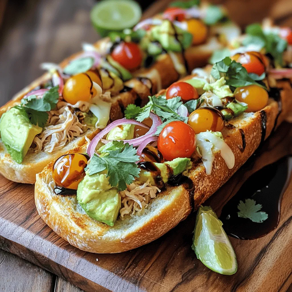 Für das perfekte Ultimate Chicken Avocado Melt brauchst du folgende Zutaten: - 2 Tassen gekochtes, zerkleinertes Hühnchen - 1 reife Avocado, püriert - 1 Tasse geriebener Mozzarella-Käse - 1/2 Tasse Kirschtomaten, halbiert - 1/4 Tasse rote Zwiebel, fein gehackt - 2 Esslöffel frischer Koriander, gehackt - Saft von 1 Limette - 4 Scheiben Sauerteigbrot - 2 Esslöffel Olivenöl - Salz und Pfeffer nach Geschmack Diese Zutaten sind einfach zu finden und machen dein Sandwich lecker. Das Hühnchen gibt viel Geschmack, und die Avocado sorgt für Cremigkeit. Der Käse bringt alles zusammen und macht es schön schmelzend. Du kannst dein Chicken Avocado Melt nach Lust und Laune anpassen. Hier sind einige Ideen: - Füge gewürfelte Paprika hinzu für mehr Crunch. - Verwende Feta-Käse statt Mozzarella für einen anderen Geschmack. - Probiere Spinat oder Rucola für eine gesunde Note. - Gebe etwas scharfe Sauce für einen Kick dazu. Diese Optionen machen dein Gericht noch spannender und helfen dir, es immer wieder neu zu gestalten. Frische Zutaten machen einen großen Unterschied. Hier sind einige Tipps: - Kaufe Hühnchen, das frisch und gut verpackt ist. - Wähle eine Avocado, die leicht druckempfindlich ist. So weißt du, dass sie reif ist. - Achte auf leuchtend rote Kirschtomaten. Sie sollten fest sein und gut riechen. - Die Zwiebeln sollten fest und ohne Flecken sein. Frische Zutaten sorgen dafür, dass dein Ultimate Chicken Avocado Melt geschmackvoll und gesund ist. Wenn du die richtigen Zutaten verwendest, wird dein Ergebnis sicher köstlich! Heize deinen Ofen auf 190°C vor. So wird dein Sandwich später schön knusprig. Während der Ofen wärmt, bereite die frischen Zutaten vor. Du brauchst gekochtes, zerkleinertes Hühnchen und eine reife Avocado. Püriere die Avocado in einer Schüssel, bis sie ganz glatt ist. Halbiere die Kirschtomaten und hacke die rote Zwiebel fein. Frischer Koriander bringt tollen Geschmack. Den Limettensaft fügst du später hinzu. In einer mittelgroßen Schüssel vermischst du nun das zerkleinerte Hühnchen mit der pürierten Avocado. Füge die halbierten Kirschtomaten, die rote Zwiebel und den Koriander hinzu. Gieße den Limettensaft darüber. Streue Salz und Pfeffer nach deinem Geschmack hinein. Rühre alles gut um, bis die Mischung gleichmäßig aussieht. Das gibt deinem Sandwich einen frischen und herzhaften Geschmack. Lege vier Scheiben Sauerteigbrot auf ein Backblech. Beträufle jede Scheibe mit Olivenöl für mehr Geschmack. Löffle die Hühnchen-Avocado-Mischung gleichmäßig auf zwei der Brotscheiben. Verteile dann den geriebenen Mozzarella darüber. Setze die anderen zwei Brotscheiben oben drauf, um ein Sandwich zu machen. Backe die Sandwiches 15 bis 20 Minuten im Ofen. Sie sind fertig, wenn der Käse schmilzt und das Brot goldbraun wird. Lass die Melts kurz abkühlen, bevor du sie aufschneidest. Ich liebe es, Käse zu schmelzen! Für das Ultimate Chicken Avocado Melt empfehle ich Mozzarella. Dieser Käse schmilzt schön und hat einen milden Geschmack. Gouda ist auch eine tolle Wahl. Er gibt einen nussigen Geschmack und schmilzt gut. Wenn du etwas mehr Schärfe magst, probiere Cheddar. Er verleiht dem Gericht eine tolle Tiefe. Mische auch verschiedene Käsesorten für mehr Geschmack. Ein häufiger Fehler ist, das Hühnchen nicht richtig zu würzen. Salz und Pfeffer sind wichtig. Sie heben den Geschmack der anderen Zutaten. Ein weiterer Fehler ist, die Mischung zu trocken zu machen. Achte darauf, genug Avocado zu verwenden. Sie sorgt für Cremigkeit und Feuchtigkeit. Außerdem, backe die Sandwiches nicht zu lange. Überbacken kann das Brot hart machen. Achte auf eine goldbraune Farbe. Um die Melts knusprig zu halten, benutze frisches Sauerteigbrot. Es hat eine tolle Textur. Beträufle das Brot mit Olivenöl. Das hilft, eine knusprige Kruste zu bekommen. Außerdem, lege die Sandwiches auf ein Backblech mit Backpapier. So bleibt die Unterseite knusprig. Lass die Melts nach dem Backen kurz abkühlen. Das hilft, die Füllung zu setzen. Dann bleibt alles schön zusammen. {{image_4}} Wenn du eine vegane oder vegetarische Option suchst, kannst du das Hühnchen leicht ersetzen. Probiere Kichererbsen oder Linsen. Diese Bohnen sind nahrhaft und lecker. Du kannst auch gegrillten Tofu verwenden. Tofu nimmt den Geschmack gut auf und bietet eine tolle Textur. Mixe sie mit der Avocado und den anderen Zutaten aus dem Rezept, um ein schmackhaftes Gericht zu kreieren. Für mehr Geschmack kannst du Gewürze oder Saucen hinzufügen. Ein Hauch von Paprika oder Kreuzkümmel bringt Tiefe. Wenn du es schärfer magst, füge etwas Chili oder Sriracha hinzu. Eine Prise Knoblauchpulver passt auch gut dazu. Du kannst auch eine scharfe Sauce unter die Mischung mischen. Das gibt dem Gericht einen besonderen Kick. Experimentiere mit deinen Lieblingsgewürzen und finde deine perfekte Mischung! Zu deinem Chicken Avocado Melt passen viele Beilagen. Ein frischer, grüner Salat bringt eine tolle Frische. Auch gebratene Süßkartoffeln sind eine gute Wahl. Sie ergänzen die Aromen wunderbar. Wenn du etwas Knuspriges möchtest, serviere nach dem Rezept Tortilla-Chips. Diese sind einfach und sehr beliebt. Du kannst auch eine einfache Tomatensuppe dazu reichen. So entsteht ein rundum köstliches Essen! Um dein Ultimate Chicken Avocado Melt gut zu lagern, folge diesen Tipps: - Lasse die Melts zuerst abkühlen. - Wickele jede Melt in Frischhaltefolie oder lege sie in einen luftdichten Behälter. - Bewahre die Melts im Kühlschrank auf. So bleiben sie frisch. - Du kannst die Hühnchen-Avocado-Mischung auch separat lagern. Wenn du deine Melts aufwärmen möchtest, gibt es einfache Wege: - Verwende den Ofen: Heize ihn auf 180°C (350°F) vor. Lege die Melts auf ein Backblech und erwärme sie für etwa 10 Minuten. - Nutze die Pfanne: Erhitze eine Pfanne bei mittlerer Hitze. Lege die Melts hinein und brate sie 3–5 Minuten auf jeder Seite. - Die Mikrowelle: Dies ist die schnellste Methode. Lege die Melts auf einen Teller und wärme sie 30–60 Sekunden lang auf. Die Haltbarkeit deiner Zutaten ist wichtig: - Gekochtes Hühnchen hält sich 3–4 Tage im Kühlschrank. - Eine reife Avocado sollte innerhalb von 1–2 Tagen verbraucht werden. - Kirschtomaten und Zwiebeln bleiben etwa eine Woche frisch. - Das fertige Gericht im Kühlschrank hält sich 2–3 Tage. Du kannst die Melts auch einfrieren. Sie bleiben bis zu 3 Monate gut. Die Zubereitung des Ultimate Chicken Avocado Melt dauert insgesamt etwa 30 Minuten. Du benötigst 10 Minuten für die Vorbereitung. Danach backst du die Sandwiches für 15 bis 20 Minuten. Ja, du kannst andere Brotsorten verwenden. Du könntest Vollkornbrot oder Ciabatta probieren. Diese Brote geben dem Gericht einen neuen Geschmack. Achte darauf, dass das Brot stabil genug ist, um die Füllung zu halten. Die besten Beilagen sind frische Salate und knusprige Chips. Ein einfacher grüner Salat passt gut dazu. Chips geben einen tollen Crunch. Du kannst auch guacamole oder Salsa als Dip anbieten. Um das Rezept gesünder zu machen, verwende mageres Hühnchen und weniger Käse. Du kannst auch Vollkornbrot wählen. Füge mehr Gemüse wie Spinat oder Paprika hinzu. Diese Änderungen machen das Gericht nährstoffreicher und leicht. Das Ultimate Chicken Avocado Melt ist einfach und lecker. Wir haben die besten Zutaten und Variationen erkundet. Zudem gab es wertvolle Tipps, wie du frische Zutaten auswählst und häufige Fehler vermeidest. Du kannst sogar gesunde Alternativen und passende Beilagen ausprobieren. Egal, ob du ein Anfänger oder ein Geübter bist, dieses Rezept bringt Farbe in deine Küche. Experimentiere mit unterschiedlichen Käsesorten und Gewürzen. Viel Spaß beim Nachmachen, und genieß die köstlichen Melts!