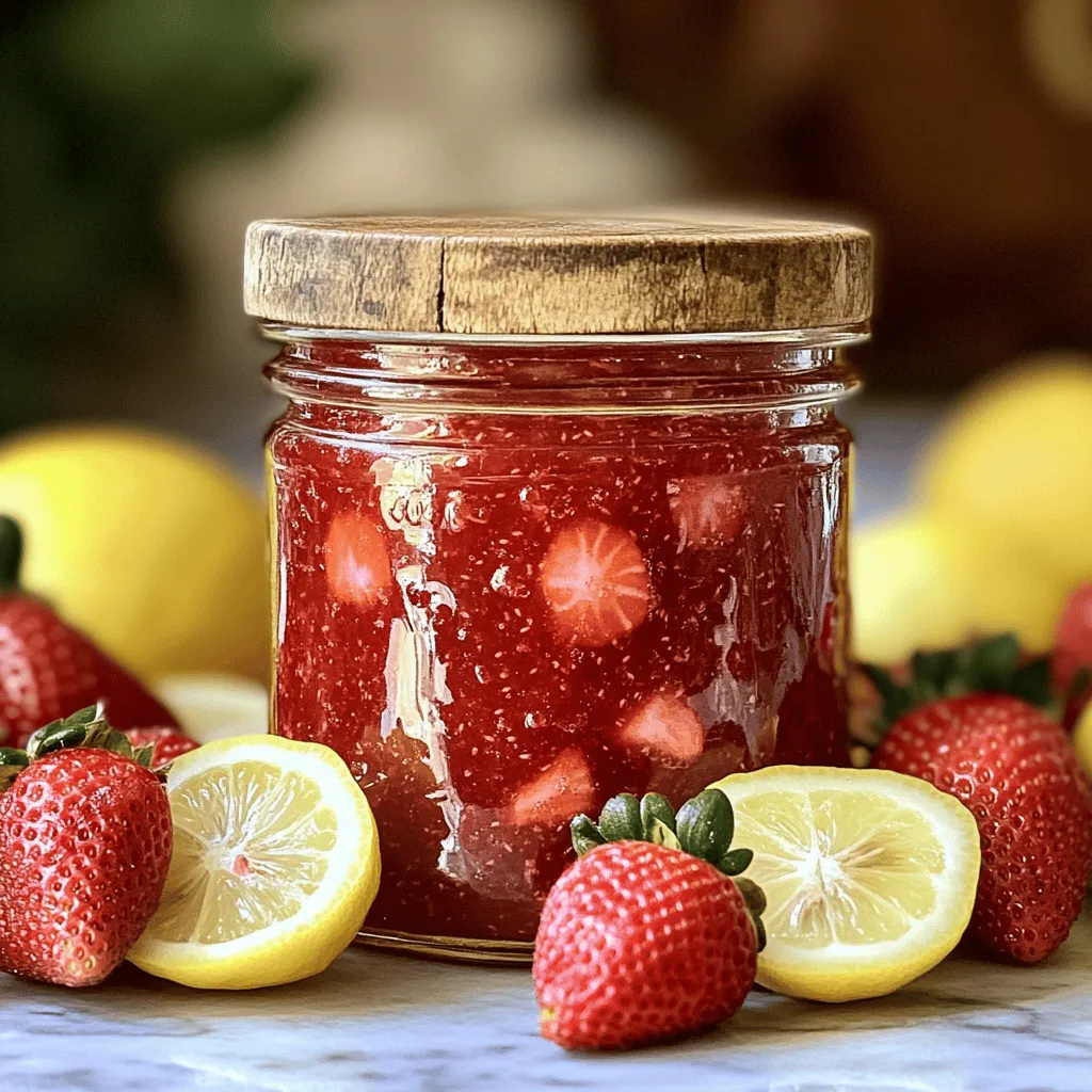 Um die beste Erdbeermarmelade ohne Pektin zu machen, brauche ich nur einige einfache Zutaten. Hier sind die Hauptzutaten, die ich verwende: - 4 Tassen frische Erdbeeren, entstielt und halbiert - 2 Tassen Zucker - 2 Esslöffel frischer Zitronensaft - 1 Teelöffel Vanilleextrakt - 1/4 Teelöffel Salz Diese Zutaten geben der Marmelade ihren süßen und fruchtigen Geschmack. Die Erdbeeren sind der Star des Gerichts. Ich achte darauf, reife, saftige Beeren zu wählen, da sie den besten Geschmack haben. Wenn die Saison für frische Erdbeeren vorbei ist, gibt es Alternativen. Gefrorene Erdbeeren sind eine gute Wahl. Sie sind oft zur richtigen Zeit geerntet und schockgefroren. Das hilft, den Geschmack zu behalten. Ich kann auch andere Beeren wie Himbeeren oder Blaubeeren verwenden. Diese Früchte können die Marmelade interessant machen und neue Geschmäcker bringen. Zucker ist ein wichtiger Teil der Marmelade. Ich verwende am liebsten weißen Kristallzucker. Er löst sich gut auf und sorgt für die richtige Süße. Ich vermeide braunen Zucker, da er den Geschmack der Erdbeeren überdecken kann. Wenn ich experimentieren möchte, kann ich auch Rohrzucker verwenden. Er hat einen leicht anderen Geschmack, der gut zu Erdbeeren passt. Die richtige Auswahl an Zutaten macht den Unterschied. Ich empfehle, frische, hochwertige Erdbeeren und Zucker zu nutzen. Das sorgt für die beste Marmelade. Für das vollständige Rezept schau dir die [Full Recipe] an. Zuerst wasche ich die Erdbeeren gründlich unter kaltem Wasser. Ich lasse sie gut abtropfen. Danach entferne ich die grünen Stiele und halbiere die Beeren. Das sorgt für eine schöne Textur in der Marmelade. Ich gebe die vorbereiteten Erdbeeren in einen großen Topf. Dann zerdrücke ich die Beeren mit einem Kartoffelstampfer. Ich lasse ein paar Stücke ganz, um die Marmelade interessant zu machen. Danach füge ich den Zucker und das Salz hinzu und rühre alles gut durch. Ich lasse die Mischung etwa 30 Minuten stehen. So können die Erdbeeren ihren Saft abgeben. Jetzt stelle ich den Topf bei mittlerer Hitze auf den Herd und rühre oft um. Wenn die Mischung kocht, reduziere ich die Hitze auf mittel-niedrig. Ich gebe den frischen Zitronensaft und den Vanilleextrakt hinzu. Ich koche die Mischung für etwa 30 bis 40 Minuten weiter. Dabei rühre ich regelmäßig um, um ein Anbrennen zu verhindern. Die Marmelade ist fertig, wenn sie die richtige Konsistenz hat. Um die Konsistenz zu prüfen, mache ich den Tellertest. Ich gebe einen Esslöffel Marmelade auf einen gekühlten Teller. Dann ziehe ich mit meinem Finger eine Linie durch die Marmelade. Wenn die Linie sichtbar bleibt, ist die Marmelade bereit. Andernfalls koche ich sie noch etwas länger. Sobald die Marmelade fertig ist, nehme ich den Topf vom Herd. Ich lasse sie etwas abkühlen, bevor ich sie in sterilisierten Gläsern abfülle. Es ist wichtig, die Gläser fest zu verschließen und sie bei Zimmertemperatur abkühlen zu lassen. So bleibt die Marmelade frisch und lecker. Für das vollständige Rezept, schaue dir die [Full Recipe] an. Um die Süße anzupassen, probiere verschiedene Zuckermengen. Du kannst weniger Zucker verwenden, wenn die Erdbeeren sehr süß sind. Alternativ füge mehr Zucker hinzu, wenn du es süßer magst. Einige nutzen Honig oder Agavendicksaft für eine andere Süße. Denk daran, dass der Geschmack beim Kochen intensiver wird. Die Konsistenz ist wichtig für gute Marmelade. Wenn sie zu flüssig ist, koche sie länger. Rühre dabei oft um, damit sie nicht anbrennt. Du kannst auch eine kleine Menge Erdbeeren pürieren, um die Marmelade dicker zu machen. Der „Tellertest“ hilft dir, die richtige Konsistenz zu finden. Um Anbrennen zu vermeiden, benutze einen breiten Topf. Dadurch verteilt sich die Hitze besser. Rühre die Mischung regelmäßig um, besonders am Boden. Wenn du sie bei mittlerer Hitze kochst, bleibt die Marmelade gleichmäßig warm. Achte darauf, die Marmelade nicht unbeaufsichtigt zu lassen. {{image_4}} Um Erdbeermarmelade mit Vanille und Zitrone zu machen, füge einfach etwas Vanilleextrakt und frischen Zitronensaft hinzu. Diese Zutaten geben der Marmelade einen tollen Geschmack. Der Zitronensaft hilft auch, die Marmelade zu gelieren, ohne Pektin. Ich liebe die Kombination aus süß und sauer. Sie bringt das Beste aus den Erdbeeren hervor. Ein wenig Gewürz kann die Marmelade aufregender machen. Zimt oder Ingwer sind großartige Optionen. Füge eine Prise Zimt während des Kochens hinzu. Das gibt der Marmelade einen warmen, erdigen Geschmack. Ingwer bringt eine frische Note, die super zu den Erdbeeren passt. Experimentiere mit anderen Gewürzen, wie Muskatnuss oder Nelken. Du kannst Erdbeeren auch mit anderen Früchten kombinieren. Himbeeren, Blaubeeren oder sogar Pfirsiche passen gut. Mische einfach die Früchte in den Topf. Achte darauf, die Kochzeit entsprechend anzupassen. Jede Frucht hat ihren eigenen Zuckergehalt. Das kann die Konsistenz beeinflussen. Diese Kombinationen machen deine Marmelade einzigartig und lecker. Für das ganze Rezept schau dir die Süße Erdbeertraum Marmelade an. Nachdem du deine Erdbeermarmelade zubereitet hast, solltest du sie im Kühlschrank aufbewahren. Fülle die Marmelade in saubere, sterile Gläser. Verschließe die Gläser gut. Achte darauf, sie immer im Kühlschrank zu lagern. So bleibt die Marmelade frisch und lecker. Sie hält sich dort bis zu drei Wochen. Wenn du die Marmelade länger aufbewahren möchtest, kannst du sie einmachen. Dazu brauchst du sterilisierte Gläser und einen großen Topf. Fülle die heiße Marmelade in die Gläser. Verschließe die Gläser fest und stelle sie für 10 bis 15 Minuten in ein Wasserbad. So hält sich die Marmelade bis zu einem Jahr. Achte auf Veränderungen in der Marmelade. Wenn sie einen seltsamen Geruch hat oder die Farbe sich verändert, könnte sie schlecht sein. Prüfe auch die Konsistenz. Wenn sie schimmelig aussieht oder Blasen hat, schmeiß die Marmelade weg. Gesundheit geht vor! Erdbeeren enthalten von Natur aus Zucker und Säure. Diese Zutaten helfen, die Marmelade zu binden. Wenn du Erdbeeren kochst, geben sie ihren Saft ab. Dieses natürliche Gelieren passiert ohne Pektin. Die Mischung wird durch die Hitze dicker. Das macht die Verwendung von Pektin oft unnötig. Die Erdbeermarmelade hält sich bis zu drei Wochen im Kühlschrank. Wenn du sie einmachst, kann sie länger halten. Achte darauf, die Gläser gut zu verschließen. So bleibt die Marmelade frisch und lecker. Prüfe sie vor dem Essen auf Anzeichen von Verderb. Wenn sie komisch riecht oder schimmelt, wegwerfen. Ja, du kannst gefrorene Erdbeeren verwenden. Sie sind oft reif und süß, bevor sie gefroren werden. Lass die Erdbeeren vor der Verwendung auftauen. Drücke das überschüssige Wasser aus, bevor du sie kochst. So wird die Marmelade nicht zu flüssig. Wenn die Marmelade nicht eindickt, koche sie länger. Rühre häufig um, um ein Anbrennen zu verhindern. Mach einen Tellertest, um die Konsistenz zu prüfen. Wenn die Marmelade nicht fest wird, kannst du auch etwas Zitronensaft hinzufügen. Das kann helfen, die Säure zu erhöhen und das Gelieren zu fördern. Zusammengefasst haben wir die Zutaten und den Prozess zur Herstellung von Erdbeermarmelade ohne Pektin behandelt. Du kannst frische oder gefrorene Erdbeeren verwenden und hochwertigen Zucker auswählen. Die Schritt-für-Schritt-Anleitung hilft dir bei der Zubereitung sowie beim Tellertest. Nutze Tipps zur Anpassung von Süße und Konsistenz. Variiere mit Gewürzen oder anderen Früchten und achte auf die richtige Lagerung. Mit diesen Informationen machst du die beste Marmelade! Viel Spaß beim Ausprobieren!