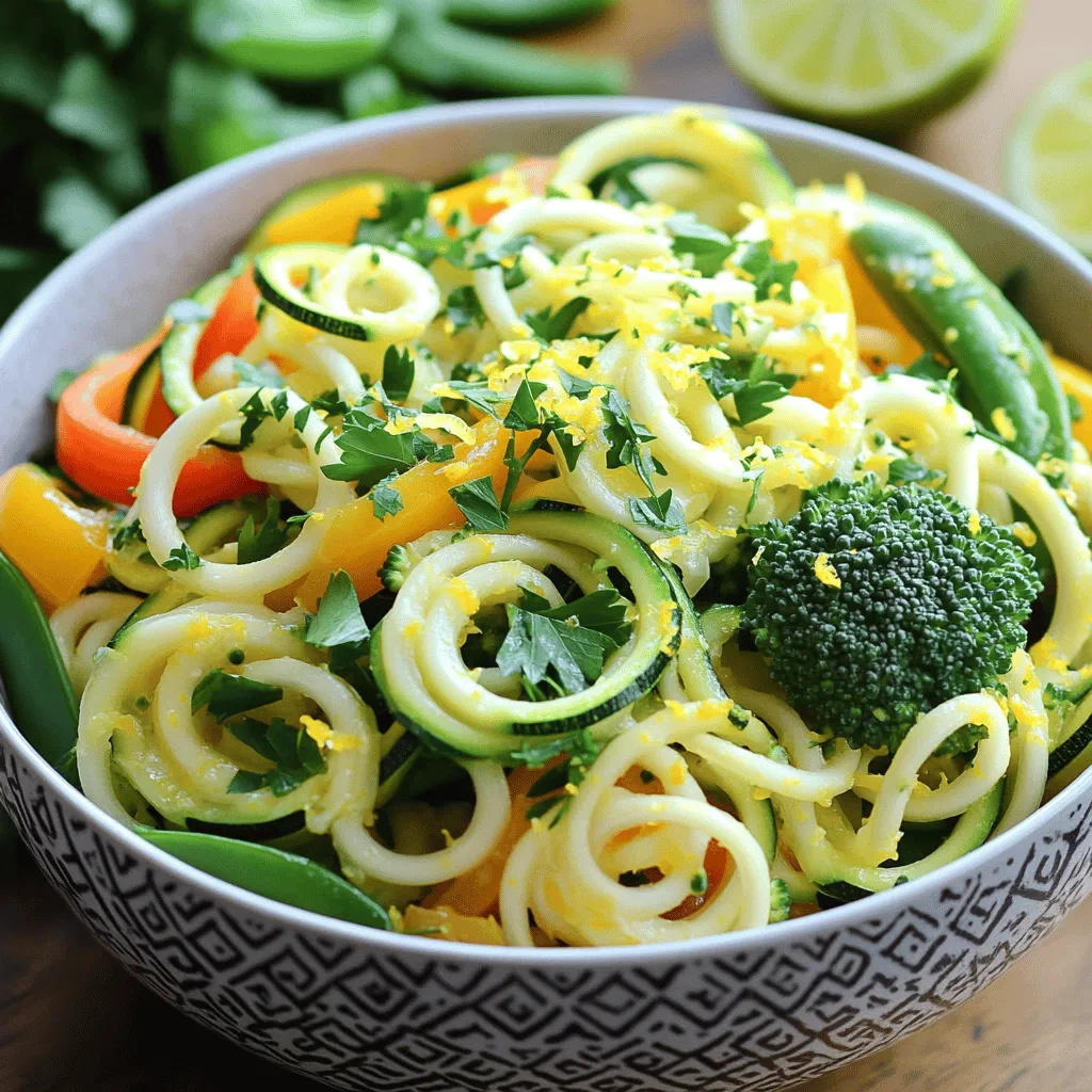 Um die Zitronen-Kräuter-Zoodle-Pfanne zuzubereiten, brauchen Sie: - 2 mittelgroße Zucchinis (für Zoodles) - 1 Tasse Paprika (rot und gelb), in Streifen geschnitten - 1 Tasse Zuckerschoten - 1 Tasse Brokkoliröschen - 1 Karotte, in feine Streifen geschnitten (julienne) - 2 Esslöffel Olivenöl - 3 Knoblauchzehen, fein gehackt - 1 Teelöffel frischer Ingwer, gerieben - Schale und Saft von 1 Zitrone - 2 Esslöffel Sojasauce (oder Tamari für glutenfrei) - 1 Esslöffel Honig oder Ahornsirup - Frische Petersilie, gehackt, zum Garnieren - Salz und Pfeffer nach Geschmack Diese Zutaten bieten viele Nährstoffe. - Zucchini ist kalorienarm und reich an Ballaststoffen. - Paprika liefert Vitamin C und Antioxidantien. - Brokkoli ist eine gute Quelle für Vitamine K und A. - Karotten enthalten Beta-Carotin, wichtig für die Augen. - Ingwer hilft bei der Verdauung und hat entzündungshemmende Eigenschaften. - Olivenöl kann gut für das Herz sein. Diese Zutaten machen die Pfanne gesund und nahrhaft. Bei der Auswahl der Zutaten achte ich auf Frische und Qualität. - Wählen Sie Zucchinis, die fest sind und eine glatte Haut haben. - Kaufen Sie Paprika in verschiedenen Farben für eine schöne Präsentation. - Frische Kräuter bringen Geschmack und Aroma. - Waschen Sie das Gemüse gut, um Schmutz zu entfernen. - Schneiden Sie das Gemüse gleichmäßig, damit es gleichmäßig kocht. Diese Tipps helfen, das beste Geschmackserlebnis zu erreichen. Für das vollständige Rezept schauen Sie sich die [Full Recipe] an. Zuerst nehme ich zwei mittelgroße Zucchinis. Ich benutze einen Spiralschneider, um Zoodles zu machen. Diese Zoodles sind die perfekte Basis für unser Gericht. Ich stelle sie dann beiseite, während ich das Gemüse vorbereite. In einer großen Pfanne erhitze ich zwei Esslöffel Olivenöl. Ich stelle die Hitze auf mittel bis hoch. Dann gebe ich drei fein gehackte Knoblauchzehen und einen Teelöffel frisch geriebenen Ingwer hinein. Ich brate alles etwa 30 Sekunden lang an, bis es duftet. Danach füge ich eine Tasse geschnittene Paprika, eine Tasse Zuckerschoten, eine Tasse Brokkoliröschen und eine in feine Streifen geschnittene Karotte hinzu. Ich brate das Gemüse für fünf bis sieben Minuten. Es sollte leuchtend und zart-knackig werden. Jetzt reduziere ich die Hitze und füge die Zoodles hinzu. Ich gebe auch die Zitronenschale und den Zitronensaft dazu. Weiterhin kommen zwei Esslöffel Sojasauce und ein Esslöffel Honig oder Ahornsirup hinzu. Ich rühre alles vorsichtig um, um die Zutaten gut zu vermischen. Dann koche ich die Mischung für zwei bis drei Minuten. Die Zoodles sollten durchgewärmt sein, aber nicht matschig. Am Ende würze ich das Gericht mit Salz und Pfeffer nach Geschmack. Vor dem Servieren garniere ich es mit frischer Petersilie. Für die komplette Anleitung schaue dir das Full Recipe an. Matschige Zoodles sind ein häufiges Problem. Um dies zu vermeiden, gibt es einige einfache Tipps. - Verwenden Sie frische Zucchinis. Alte Zucchinis verlieren Wasser. - Spiralisieren Sie die Zucchinis kurz vor dem Kochen. So bleiben sie fest. - Kochen Sie die Zoodles nur kurz. Zwei bis drei Minuten genügen, um sie warm zu machen. - Geben Sie die Zoodles erst am Ende in die Pfanne. So garen sie gleichmäßig und bleiben knackig. Diese Schritte sorgen dafür, dass Ihre Zoodles frisch und lecker bleiben. Die richtige Gewürzkombination macht das Gericht besonders lecker. Hier sind einige meiner Favoriten: - Knoblauch und Ingwer: Diese beiden bringen viel Geschmack. - Zitrone: Der Saft und die Schale geben Frische. - Sojasauce: Sie fügt eine salzige Tiefe hinzu. - Honig oder Ahornsirup: Ein Hauch Süße balanciert die Aromen. Experimentieren Sie mit diesen Gewürzen. Sie können auch Chili für etwas Schärfe hinzufügen oder frische Kräuter wie Basilikum verwenden. Dieses Rezept ist sehr anpassbar. Hier sind einige Ideen: - Für eine vegetarische Variante können Sie Tofu hinzufügen. Einfach in Würfel schneiden und anbraten. - Um es glutenfrei zu machen, verwenden Sie Tamari anstelle von Sojasauce. - Sie können auch andere Gemüsesorten hinzufügen. Brokkoli, Karotten oder sogar Spinat passen gut. Denken Sie daran, kreativ zu sein. Passen Sie das Gericht nach Ihrem Geschmack an. Für die vollständige Rezeptanleitung schauen Sie sich das Rezept "Zitronen-Kräuter-Zoodle-Pfanne" an. {{image_4}} Sie können viele verschiedene Gemüse in Ihrer Zitronen-Kräuter-Zoodle-Pfanne verwenden. Hier sind einige tolle Ideen: - Champignons: Diese bringen einen herzhaften Geschmack. - Spinat: Frischer Spinat fügt viele Nährstoffe hinzu und wird schnell weich. - Zucchini: Fügen Sie mehr Zucchini hinzu, um das Gericht noch zoodle-reicher zu machen. - Kohl: Verwenden Sie grüne oder rote Kohlsorten für einen knackigen Biss. Diese Gemüse ergänzen die Zoodles und bringen verschiedene Texturen und Aromen. Experimentieren Sie mit dem, was Sie mögen! Um das Gericht nahrhafter zu gestalten, fügen Sie Protein hinzu. Hier sind einige leckere Optionen: - Hühnchen: Gegrilltes oder gebratenes Hühnchen passt gut. Schneiden Sie es in kleine Stücke. - Tofu: Festen Tofu verwenden, um ihn anzubraten. Er nimmt die Aromen gut auf. - Garnelen: Diese sind schnell zuzubereiten und verleihen einen tollen Geschmack. - Kichererbsen: Für eine pflanzliche Option sind Kichererbsen eine gute Wahl. Das Hinzufügen von Protein macht die Mahlzeit sättigender und ausgewogener. Wie Sie Ihr Gericht servieren, kann den Genuss steigern. Hier sind einige Ideen: - Reis: Servieren Sie die Zoodle-Pfanne auf einem Bett aus Reis. - Quinoa: Diese gesunde Beilage passt perfekt zum Gericht. - Salat: Ein frischer grüner Salat erfrischt und ergänzt die Aromen. - Brot: Knuspriges Brot kann gut als Beilage dienen. Präsentieren Sie alles in einer schönen Schüssel und garnieren Sie mit frischer Petersilie. Für mehr Geschmack können Sie Limettenviertel dazu reichen. Probieren Sie die Full Recipe aus, um die besten Ergebnisse zu erzielen! Um die Zitronen-Kräuter-Zoodle-Pfanne frisch zu halten, bewahre die Reste in einem luftdichten Behälter auf. Stelle sicher, dass der Behälter gut verschlossen ist. So bleiben die Aromen und die Textur der Zoodles erhalten. Im Kühlschrank sind die Reste bis zu drei Tage haltbar. Wenn du die Pfanne länger lagern möchtest, kannst du sie einfrieren. In einem gefrierfesten Behälter hält sie bis zu drei Monate. Denke daran, die Zoodles vor dem Einfrieren gut abzukühlen. Erwärme die Zoodle-Pfanne auf dem Herd bei niedriger Hitze. Füge ein wenig Wasser oder Olivenöl hinzu, um das Ankleben zu verhindern. Du kannst auch die Mikrowelle verwenden. Stelle die Leistung auf mittlere Stufe und erhitze sie in kurzen Intervallen. So bleiben die Zoodles knackig und lecker. Ja, du kannst Zoodles auch aus anderen Gemüsesorten machen. Zum Beispiel: - Karotten: Sie sind süß und haben eine knusprige Textur. - Süßkartoffeln: Sie geben einen süßen Geschmack. - Kohlrabi: Das ist eine knackige Option. - Rettich: Er hat einen scharfen Geschmack und macht Spaß. Zoodles aus verschiedenen Gemüsesorten verleihen dem Gericht Abwechslung und Farbe. Die Kalorienanzahl hängt von den Portionen ab. Eine Portion hat etwa 200-250 Kalorien. Das ist eine gesunde Wahl. Du kannst die Kalorien reduzieren, indem du weniger Öl oder Honig verwendest. Falls du Sojasauce nicht magst oder brauchst, gibt es Alternativen. Du kannst verwenden: - Tamari: Diese ist glutenfrei und hat einen ähnlichen Geschmack. - Kokosnuss-Aminos: Diese sind süßer und leicht salzig. - Balsamico-Essig: Das gibt einen anderen, aber leckeren Geschmack. Diese Optionen passen gut zu deiner Zitronen-Kräuter-Zoodle-Pfanne. Die Zitronen-Kräuter-Zoodle-Pfanne bringt frische Aromen und gesunde Zutaten zusammen. Wir haben die wichtigsten Schritte zur Zubereitung, Tipps zur Vermeidung von matschigen Zoodles und Variationen für jeden Geschmack durchgegangen. Nutze die Tipps zur Lagerung und Aufbewahrung, damit du auch später Freude daran hast. Experimentiere mit verschiedenen Gemüsesorten und Proteinen, um das Gericht nach deinem Geschmack anzupassen. Die einfache Zubereitung macht es zum perfekten Gericht für jeden Tag. Probiere es aus und genieße dein gesundes Essen!