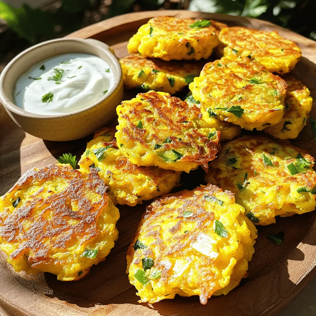 - 2 mittelgroße gelbe Zucchini - 1 Tasse Weizenmehl - 1 großes Ei - 1/2 Tasse frisch geriebener Parmesan-Käse - 1/4 Tasse gehackte frische Petersilie - 2 Frühlingszwiebeln - 1 Teelöffel Knoblauchpulver - 1 Teelöffel Zwiebelpulver - Olivenöl zum Braten Die Hauptzutaten sind einfach zu finden. Gelbe Zucchini geben den Frittern eine tolle Farbe und einen milden Geschmack. Weizenmehl sorgt für die ideale Bindung. Das Ei bringt alles zusammen. Die weiteren Zutaten fügen Geschmack und Frische hinzu. Parmesan-Käse macht die Fritter herzhaft und köstlich. Petersilie gibt einen frischen Kick. Frühlingszwiebeln bringen eine feine Schärfe mit. Die Gewürze sind entscheidend für den Geschmack. Knoblauchpulver und Zwiebelpulver verstärken das Aroma. Olivenöl ist perfekt zum Braten und sorgt für eine knusprige Textur. Für das vollständige Rezept, schau dir die [Full Recipe] an. Zuerst grob raspeln wir die gelben Zucchini. Dies geht schnell mit einer Reibe. Dann nehmen wir ein sauberes Küchentuch und geben die geriebene Zucchini hinein. Wir drücken die Zucchini kräftig, um die Flüssigkeit herauszuholen. So werden die Fritter schön knusprig. In einer großen Schüssel vermengen wir die ausgedrückte Zucchini mit dem Weizenmehl, dem Ei, dem Parmesan, der Petersilie, den Frühlingszwiebeln, dem Knoblauchpulver, dem Zwiebelpulver sowie Salz und Pfeffer. Wir rühren alles gut um, bis eine gleichmäßige Masse entsteht. Jetzt erhitzen wir eine große Pfanne bei mittlerer Hitze und geben Olivenöl hinein. Das Öl sollte den Boden der Pfanne gut bedecken. Wenn das Öl heiß ist, nehmen wir mit einem Esslöffel etwa 2 Esslöffel der Zucchinimischung und formen ein Pattie. Wir legen das Pattie vorsichtig in die Pfanne. Es ist wichtig, die Pfanne nicht zu überfüllen. Wir wiederholen diesen Schritt, bis genug Fritter in der Pfanne sind. Wir braten die Fritter etwa 3-4 Minuten auf jeder Seite. Sie sollten goldbraun und knusprig sein. Sobald sie fertig sind, legen wir sie auf einen Teller mit Küchenpapier. Das Papier saugt das überschüssige Öl auf. Den Rest der Mischung braten wir ebenso. Vergessen Sie nicht, bei Bedarf mehr Öl in die Pfanne zu geben. Für die vollständige Zubereitung schauen Sie sich das Full Recipe an. Um die beste Textur für deine Fritter zu erreichen, musst du die Flüssigkeit aus den Zucchini gut herauspressen. Nimm die geriebenen Zucchini und lege sie in ein sauberes Küchentuch. Drücke die Zucchini fest, um überschüssige Feuchtigkeit zu entfernen. Je weniger Feuchtigkeit, desto knuspriger werden die Fritter. Das Verhältnis von Mehl und Ei ist ebenfalls wichtig. Zu viel Mehl macht die Fritter schwer. Ein großes Ei reicht für die Menge an Zucchini. Wenn die Mischung zu trocken ist, füge einen Spritzer Wasser hinzu. So bleibt die Masse geschmeidig und formbar. Die Hitze ist entscheidend beim Braten der Fritter. Beginne mit mittlerer Hitze. Wenn die Fritter zu schnell bräunen, senke die Hitze. Zu hohe Hitze kann dazu führen, dass die Außenseite verbrennt und die Innenseite roh bleibt. Serviere die Fritter mit verschiedenen Dips. Ein würziger Joghurt oder ein frisches Ranch-Dressing bringt neuen Geschmack. Du kannst auch eine Avocado-Creme oder einen scharfen Salsa ausprobieren. Diese Variationen machen das Essen abwechslungsreich und spannend. Ein häufiger Fehler ist, dass die Fritter zu ölig oder zu trocken werden. Wenn sie zu ölig sind, kann das Öl zu heiß sein oder du hast zu viel Öl verwendet. Auf Küchenpapier abtropfen lassen hilft, überschüssiges Öl zu entfernen. Wenn die Fritter zu trocken sind, kann das an zu viel Mehl oder zu wenig Flüssigkeit liegen. Achte darauf, die Zucchini gut auszudrücken, aber nicht zu stark. Überfüllung der Pfanne ist auch ein Problem. Dies führt zu ungleichmäßigem Braten. Brate die Fritter in kleinen Portionen, damit sie gleichmäßig bräunen. {{image_4}} Für eine vegetarische Option kannst du pflanzliche Ei-Alternativen verwenden. Zum Beispiel, nutze Leinsamen oder Chiasamen. Mische 1 Esslöffel Leinsamen oder Chiasamen mit 3 Esslöffeln Wasser. Lass es 5 Minuten quellen. Diese Mischung bindet die Zutaten gut. Du kannst auch glutenfreies Mehl benutzen. Ersetze das Weizenmehl durch eine glutenfreie Mischung. Diese sorgt für die gleiche Textur und bleibt knusprig. Füge Kräuter oder Gewürze hinzu, um den Geschmack zu verstärken. Frische Kräuter wie Basilikum oder Oregano passen perfekt. Du kannst auch Paprika oder Kreuzkümmel verwenden. Diese geben den Frittern einen neuen Twist. Möchtest du die Fritter noch interessanter machen? Dann füge zusätzliches Gemüse hinzu. Karotten oder Spinat sind tolle Optionen. Du kannst auch geriebenen Käse wie Feta oder Mozzarella einmischen. So erhältst du eine cremige und geschmackvolle Textur. Für einen asiatischen Twist, verwende Sojasauce und Ingwer. Mische 1 Esslöffel Sojasauce in den Teig. Reibe frischen Ingwer dazu, um den Frittern eine würzige Note zu geben. Kombiniere die Fritter mit asiatischen Gewürzen. Sesamöl sorgt für ein reichhaltiges Aroma. Streue Sesamkörner über die Fritter, bevor du sie brätst. Diese Variationen machen die Fritter zu einem besonderen Genuss. Sie sind perfekt für ein kreatives Abendessen oder als Snack. Für das vollständige Rezept, siehe den Full Recipe. Um die Fritter frisch zu halten, lagere sie im Kühlschrank. Stelle sicher, dass du luftdichte Behälter verwendest. So bleiben sie knusprig und lecker. Du kannst sie bis zu drei Tage aufbewahren. Wenn du die Fritter gefroren hast, taue sie im Kühlschrank auf. Du kannst sie im Ofen oder in der Pfanne aufwärmen. Wenn du den Ofen benutzt, heize ihn auf 180 Grad Celsius vor. Lege die Fritter auf ein Backblech und backe sie für etwa 10 Minuten. Das macht sie wieder knusprig! In der Pfanne erwärmst du sie bei mittlerer Hitze. Achte darauf, dass sie nicht zu lange drin bleiben. Sonst werden sie weich. Die Fritter bleiben frisch, wenn du sie richtig lagerst. Die beste Haltbarkeit ist innerhalb von drei Tagen. Anzeichen für Verderb sind ein unangenehmer Geruch oder eine matschige Textur. Wenn du diese Hinweise bemerkst, wirf sie weg. So bleibst du auf der sicheren Seite. Du kannst die Fritter bis zu 3 Tage im Kühlschrank aufbewahren. Stelle sicher, dass du sie in einem luftdichten Behälter lagerst. Sie bleiben so frisch und lecker. Für eine längere Haltbarkeit kannst du die Fritter auch einfrieren. Im Gefrierschrank halten sie bis zu 2 Monate. Lege sie dafür in einen gefrierfesten Beutel. Vergiss nicht, die Fritter vorher gut abkühlen zu lassen. Ja, du kannst die Fritter im Ofen backen! Heize den Ofen auf 200 Grad Celsius vor. Lege die geformten Fritter auf ein Backblech mit Backpapier. Sprühe etwas Öl auf die Fritter, um sie knusprig zu machen. Backe sie für etwa 20 Minuten, bis sie goldbraun sind. Wende sie nach der Hälfte der Zeit, damit sie gleichmäßig garen. Gelbe Zucchini-Fritter schmecken toll mit Dips. Ein würziger Joghurt oder Ranch-Dressing passt perfekt. Auch eine frische Tomatensalsa ist eine gute Wahl. Du kannst die Fritter auch als Beilage zu Salaten servieren. Sie sind vielseitig und ergänzen viele Gerichte. Ja, du kannst die Fritter im Voraus vorbereiten. Bereite die Mischung aus Zucchini, Mehl und Käse vor und stelle sie in den Kühlschrank. Du kannst sie bis zu 24 Stunden im Voraus machen. Wenn du bereit bist, forme und brate die Fritter. So sparst du Zeit, wenn du Gäste hast. Aus dem Full Recipe erhältst du etwa 4 Portionen. Dies hängt jedoch von der Größe der Fritter ab, die du machst. Du kannst die Portionsgröße anpassen, um mehr oder weniger Fritter zu erhalten. Wenn du eine größere Gruppe bewirten möchtest, verdopple einfach die Zutaten. So hast du genug für alle! Die gelben Zucchini-Fritter sind einfach und lecker. Wir haben die Hauptzutaten, die Zubereitung und Tipps für perfekte Ergebnisse besprochen. Variationen wie vegane Alternativen oder asiatische Aromen bieten viel Spielraum. Achte beim Frittieren auf die richtige Hitze. Das richtige Lagern erhöht die Haltbarkeit. Probiere verschiedene Dips und Beilagen, um deine Fritter zu verfeinern. Mit diesen Tipps wird jedes Gericht ein Erfolg. Mach dich bereit, deine Küche mit tollen Frittern zu bereichern!