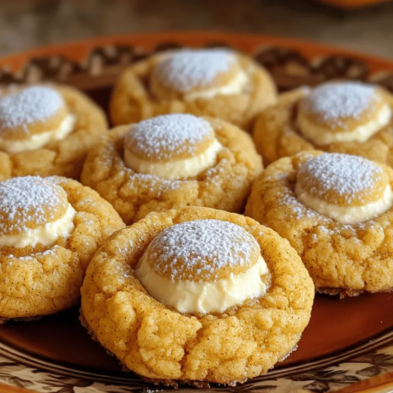 Um die besten Kürbis-Cheesecake-Kekse zu machen, brauchen Sie folgende Hauptzutaten: - 1 Tasse Weizenmehl - 1/2 Teelöffel Backpulver - 1/4 Teelöffel Natron - 1/4 Teelöffel Salz - 1 Teelöffel gemahlener Zimt - 1/2 Teelöffel gemahlene Muskatnuss - 1/2 Tasse ungesalzene Butter, weich - 1/2 Tasse Kristallzucker - 1/4 Tasse brauner Zucker - 1 großes Ei - 1/2 Teelöffel Vanilleextrakt - 1/2 Tasse Kürbispüree - 3/4 Tasse Frischkäse, weich - 1/4 Tasse Puderzucker - 1/4 Teelöffel Vanilleextrakt (für die Cheesecake-Füllung) - 1/2 Teelöffel Kürbiskuchen-Gewürz (für die Cheesecake-Füllung) Diese Zutaten sind einfach zu finden und machen den Keks besonders lecker. Die Mengen sind wichtig, um die Kekse perfekt zu machen. Ein gutes Verhältnis sorgt für den besten Geschmack und die richtige Konsistenz. Wenn Sie mehr Kekse möchten, können Sie die Zutaten einfach verdoppeln oder verdreifachen. Achten Sie darauf, die Backzeiten anzupassen, wenn Sie mehr Kekse backen. Für mehr Geschmack können Sie einige optionale Zutaten hinzufügen: - Schokoladenstückchen für einen süßen Crunch - Nüsse wie Walnüsse oder Pekannüsse für einen knackigen Biss - Ein Hauch von Ingwer für zusätzliche Wärme und Tiefe - Karamellsauce als Topping für extra Süße Diese Zutaten erlauben es Ihnen, die Kekse nach Ihrem Geschmack zu gestalten. Experimentieren Sie und finden Sie Ihre Lieblingskombination! Zuerst heizen wir den Ofen auf 175°C vor. Nimm ein Backblech und lege es mit Backpapier aus. Das hilft, die Kekse nicht festzukleben. In einer mittelgroßen Schüssel mischst du das Weizenmehl, Backpulver, Natron, Salz, Zimt und Muskatnuss. Das sind die trockenen Zutaten. In einer großen Schüssel schlägst du die weiche Butter mit Kristall- und braunem Zucker cremig. Füge das Ei und den Vanilleextrakt hinzu und rühre alles gut. Danach kommt das Kürbispüree dazu. Jetzt fügst du langsam die trockenen Zutaten hinzu. Achte darauf, nicht zu viel zu rühren. In einer separaten Schüssel bereitest du die Füllung vor. Schlage den Frischkäse mit Puderzucker, Vanilleextrakt und Kürbiskuchen-Gewürz cremig. Diese Füllung macht die Kekse besonders lecker. Setze kleine Portionen des Keksteigs auf das Backblech. Drücke mit dem Daumen eine kleine Mulde in die Mitte jedes Kekses. Fülle die Mulde mit der Frischkäsefüllung. Jetzt backen wir die Kekse für 12-15 Minuten. Sie sind fertig, wenn die Ränder leicht goldbraun sind. Lasse die Kekse nach dem Backen fünf Minuten ruhen und lege sie dann auf ein Kuchengitter zum Abkühlen. Für das volle Rezept schau dir [Full Recipe] an. Ein häufiger Fehler beim Backen ist das Übermixen des Teigs. Wenn Sie die trockenen Zutaten hinzufügen, rühren Sie nur kurz. Zu lange mischen macht die Kekse hart. Ein weiterer Fehler ist das falsche Messen der Zutaten. Verwenden Sie immer einen Messbecher. So stellen Sie sicher, dass Sie die richtigen Mengen haben. Um die Kekse schön weich zu halten, verwenden Sie zimmerwarme Butter. Kalte Butter macht den Teig dicker. Fügen Sie nicht zu viel Mehl hinzu. Wenn der Teig zu trocken aussieht, können Sie etwas mehr Kürbispüree hinzufügen. Lassen Sie die Kekse nach dem Backen auf dem Blech ruhen. Dies hilft, sie saftig zu halten. Um gleichmäßiges Backen zu erreichen, heizen Sie den Ofen gut vor. Stellen Sie das Blech in die Mitte des Ofens. So wird die Hitze gleichmäßig verteilt. Verwenden Sie Backpapier, um ein Ankleben zu verhindern. Das sorgt für gleichmäßige Bräunung und hilft beim Abkühlen. Für das beste Ergebnis, backen Sie die Kekse in kleinen Chargen. So behalten sie ihre Form und bleiben frisch. Verwenden Sie das Full Recipe, um diese Tipps anzuwenden und leckere Kürbis-Cheesecake-Kekse zu backen! {{image_4}} Wenn Sie glutenfrei backen möchten, gibt es einfache Alternativen. Ersetzen Sie das Weizenmehl durch eine glutenfreie Mischung. Achten Sie darauf, dass die Mischung Xanthan oder Guarkernmehl enthält. Diese Zutaten helfen, die Struktur der Kekse zu stabilisieren. Auch Hafermehl ist eine gute Wahl, wenn Sie sicherstellen, dass es glutenfrei ist. Um den Geschmack Ihrer Kekse zu verbessern, fügen Sie zusätzliche Gewürze hinzu. Eine Prise Ingwer oder Piment kann den Keksen eine besondere Note geben. Auch etwas Kakao kann eine schöne Schokoladennote hinzufügen. Experimentieren Sie mit den Gewürzen, um Ihre perfekte Mischung zu finden. Die Füllung ist der Star dieser Kekse. Sie können die Frischkäsefüllung anpassen. Fügen Sie zum Beispiel Schokoladenstückchen oder gehackte Nüsse hinzu. Auch ein Spritzer Zitronensaft kann die Füllung frischer machen. Für einen besonderen Kick probieren Sie Karamell oder Erdnussbutter in der Füllung. Diese Variationen bringen Abwechslung in das Rezept. Für das komplette Rezept schauen Sie sich das [Full Recipe] an. Um die Frische Ihrer Kürbis-Cheesecake-Kekse zu bewahren, legen Sie sie in einen luftdichten Behälter. Dies verhindert, dass die Kekse trocken werden oder ihren Geschmack verlieren. Verwenden Sie Pergamentpapier zwischen den Schichten, um ein Zusammenkleben zu vermeiden. So bleiben sie weich und lecker. Im Kühlschrank halten sich die Kekse etwa eine Woche. Achten Sie darauf, den Behälter gut zu verschließen. Wenn Sie die Kekse länger aufbewahren möchten, können Sie sie einfrieren. Wickeln Sie jeden Keks in Frischhaltefolie und legen Sie sie in einen Gefrierbeutel. So bleiben sie bis zu drei Monate frisch. Zum Wiederaufwärmen legen Sie die Kekse einfach für ein paar Sekunden in die Mikrowelle. Dies macht sie warm und weich. Achten Sie darauf, sie nicht zu lange zu erhitzen, damit sie nicht austrocknen. Servieren Sie die Kekse mit einer Tasse Tee oder Kaffee für einen perfekten Snack. Sie können auch einen Hauch von Puderzucker darüber streuen, um sie besonders festlich aussehen zu lassen. Kürbis-Cheesecake-Kekse bleiben frisch für etwa eine Woche. Lagern Sie sie in einem luftdichten Behälter. Sie können die Kekse auch im Kühlschrank aufbewahren. So bleiben sie länger saftig und lecker. Wenn Sie sie einfrieren, halten sie bis zu drei Monate. Lassen Sie sie dann einfach bei Raumtemperatur auftauen. Ja, Sie können Kürbispüree einfach selbst herstellen. Kochen Sie dazu einen frischen Kürbis. Schneiden Sie ihn in Stücke und entfernen Sie die Kerne. Kochen Sie die Stücke in Wasser, bis sie weich sind. Pürieren Sie die weichen Stücke dann mit einem Mixer oder einer Gabel. Es ist einfach und schmeckt frisch! Um den Zuckergehalt zu senken, nutzen Sie weniger Kristallzucker. Sie können auch einen Teil durch Honig oder Ahornsirup ersetzen. Diese Alternativen bringen eine natürliche Süße. Achten Sie darauf, dass die Konsistenz des Teigs dabei nicht leidet. Probieren Sie es aus und finden Sie die perfekte Balance für Ihre Kekse. Ja, eine vegane Version ist möglich. Ersetzen Sie die Butter durch pflanzliche Margarine. Nutzen Sie ein pflanzliches Ei-Ersatzprodukt oder Apfelmus. Für die Frischkäsefüllung gibt es auch vegane Alternativen. Diese Produkte sind oft in Supermärkten erhältlich. So genießen Sie diese Kekse auch als vegane Leckerei! Kürbis-Cheesecake-Kekse sind einfach und lecker. Wir haben die Zutaten, die Schritte und viele nützliche Tipps besprochen. Ich hoffe, die Tipps helfen dir, die besten Kekse zu backen. Denke daran, Variationen auszuprobieren und die Lagerung richtig zu handhaben. So bleiben deine Kekse frisch und lecker. Mit diesen Ideen und Informationen bist du bestens gerüstet. Viel Spaß beim Backen!