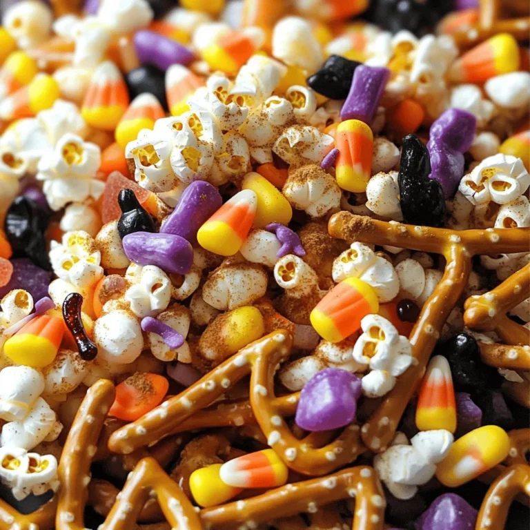 Für deinen Halloween Snack Mix brauchst du einige einfache Zutaten. Hier ist die Liste: - 2 Tassen Popcorn (gepufft, bevorzugt ohne Butter) - 1 Tasse Brezelstangen - 1 Tasse Zuckermaiskörner - 1 Tasse schokoladige Halloween-Süßigkeiten (z.B. orange und lila M&Ms) - 1/2 Tasse Nüsse (Mandeln oder Erdnüsse) - 1/2 Tasse Kürbiskerne - 1 Teelöffel Kürbisgewürz - 1/4 Tasse geschmolzene weiße Schokolade (zum Drizzlen) - Optional: Gummibärchen in Form von Fledermäusen oder Würmern Diese Zutaten bringen Spaß und Geschmack in deinen Mix. Das Popcorn gibt es die Luftigkeit, während die Brezelstangen für einen knusprigen Biss sorgen. Kürbiskerne sind toll für die Gesundheit. Sie sind reich an Vitaminen und Mineralien. Diese kleinen Samen sind perfekt für den Herbst. Sie geben deinem Snack Mix einen knackigen Textur. Auch das Kürbisgewürz bringt den typischen Herbstgeschmack. Es enthält Zimt, Ingwer und Muskatnuss. Diese Gewürze sind nicht nur lecker, sie können auch die Verdauung unterstützen. Wenn du Allergien hast, kannst du die Nüsse weglassen oder durch Sonnenblumenkerne ersetzen. Für eine glutenfreie Version wähle glutenfreie Brezelstangen. Du kannst die Schokoladensüßigkeiten durch Zartbitterschokolade ersetzen, wenn du weniger Zucker willst. So passt der Snack Mix zu vielen Diäten. Achte darauf, die Zutaten nach deinen Bedürfnissen anzupassen. Zuerst brauchen wir alle Zutaten. Hier ist, was du bereitstellen solltest: - 2 Tassen Popcorn (gepufft, ohne Butter) - 1 Tasse Brezelstangen - 1 Tasse Zuckermaiskörner - 1 Tasse schokoladige Halloween-Süßigkeiten (orange und lila M&Ms) - 1/2 Tasse Nüsse (Mandeln oder Erdnüsse) - 1/2 Tasse Kürbiskerne - 1 Teelöffel Kürbisgewürz - 1/4 Tasse geschmolzene weiße Schokolade (zum Drizzlen) - Optional: Gummibärchen in Form von Fledermäusen oder Würmern Stelle sicher, dass alles frisch ist. Das macht den Snack noch besser. Jetzt kommen wir zum Spaß! In einer großen Rührschüssel vermengst du das Popcorn, die Brezelstangen, Zuckermaiskörner, die schokoladigen Süßigkeiten, die Nüsse und die Kürbiskerne. Rühre alles vorsichtig um. Streue das Kürbisgewürz gleichmäßig über die Mischung. Mische erneut, bis alles gut bedeckt ist. Nimm ein Backblech und lege es mit Backpapier aus. Verteile die Mischung gleichmäßig darauf. Jetzt schmelze die weiße Schokolade. Träufle sie in einem Zickzack-Muster über die Mischung. Verwende einen Spatel oder Löffel, um die Mischung sanft zu falten. So verteilt sich die Schokolade besser. Falls du möchtest, streue die Gummibärchen über die Mischung für einen gruseligen Touch. Lass die Mischung etwa 15 Minuten abkühlen. Die Schokolade wird leicht fest. Nach dem Abkühlen kannst du die Mischung in kleine Stücke brechen. Fülle sie in eine Servierschüssel oder in Einzelbeutel. Für die Dekoration kannst du die Snack-Mischung in Halloween-Themen aufteilen. Nutze kleine Kürbisse oder Spinnen als Dekoration. Diese bringen die gruselige Stimmung. Serviere die Mischung auf einer großen Platte. So können sich alle Gäste bedienen. Du kannst auch kleine Tüten für jeden Gast vorbereiten. So haben sie einen tollen Snack zum Mitnehmen. Für eine zusätzliche Idee, nutze kleine Schalen mit verschiedenen Snacks. So kann jeder seine eigene Mischung zusammenstellen. Das macht es noch spannender! Für das vollständige Rezept schau dir den Abschnitt "Zutaten" an. Ein häufiger Fehler ist, die Schokolade zu heiß zu schmelzen. Dies kann die Mischung matschig machen. Stelle sicher, dass die Schokolade nur leicht geschmolzen ist. Ein weiterer Fehler ist, die Mischung zu stark zu rühren. Sei vorsichtig, damit die Zutaten nicht zerbrechen. Auch das Auslassen des Kürbisgewürzes ist ein No-Go. Dieses Gewürz gibt dem Snack Mix den besonderen Geschmack. Um die perfekte Mischung zu erzielen, solltest du die Zutaten gleichmäßig verteilen. Beginne mit dem Popcorn und füge dann die anderen Zutaten hinzu. Das sorgt für eine schöne Balance der Aromen. Ich empfehle, die Gummibärchen zuletzt hinzuzufügen. So bleiben sie frisch und kleben nicht an den anderen Zutaten. Wenn du mehr Crunch möchtest, füge mehr Nüsse oder Brezeln hinzu. Die Frische ist wichtig für den Geschmack. Bewahre den Snack Mix in einem luftdichten Behälter auf. So bleibt er knusprig und lecker. Du kannst ihn auch in kleinen Portionsbeuteln aufbewahren. Das ist praktisch für Partys oder Snacks für unterwegs. Stelle sicher, den Mix an einem kühlen, trockenen Ort zu lagern. So hält er sich am besten. {{image_4}} Du kannst diese Mischung leicht anpassen. Füge mehr Süßes hinzu, wenn du es magst. Nutze mehr Schokolade oder andere Süßigkeiten. Für eine herzhaftere Note, probiere Käsebrezeln oder gesalzene Nüsse. Diese Kombinationen bringen neue Geschmäcker in deinen Halloween Snack Mix. Jeder hat andere Vorlieben. Wenn du Nüsse nicht magst, lasse sie weg. Du kannst auch die Süßigkeiten variieren. Nutze z.B. Erdnussbutter-M&Ms oder weiße Schokolade. Für fruchtige Akzente füge getrocknete Früchte hinzu. So wird der Mix für jeden lecker. Für Veganer, ersetze die Schokolade mit einer pflanzlichen Variante. Achte darauf, dass die Brezeln glutenfrei sind. Viele Marken bieten glutenfreie Snacks an. So kannst du sicherstellen, dass jeder mitessen kann. Diese Anpassungen machen deinen Halloween Snack Mix für alle zugänglich. Die richtige Lagerung der Halloween Snack Mix ist wichtig. Bewahre die Mischung in einem luftdichten Behälter auf. Dieser Schritt hilft, die Frische zu erhalten. Ein Glasbehälter oder eine Plastiktüte funktioniert gut. Stelle den Behälter an einen kühlen, trockenen Ort. Vermeide die Nähe von Wärmequellen oder Sonne. So bleibt dein Snack knusprig und lecker. Die Haltbarkeit der Zutaten variiert. Popcorn bleibt etwa zwei bis drei Wochen frisch. Brezelstangen und Zuckermaiskörner können bis zu sechs Monate halten. Schokoladige Süßigkeiten sind in der Regel bis zu einem Jahr haltbar. Nüsse und Kürbiskerne haben etwa drei Monate Zeit. Achte auf das Verfallsdatum auf der Verpackung. So weißt du, wann du die Zutaten verwenden solltest. Es gibt einige Anzeichen, die auf Verderb hinweisen. Wenn die Mischung unangenehm riecht, ist es Zeit, sie wegzuwerfen. Auch eine Veränderung der Farbe oder Konsistenz ist ein Zeichen. Überprüfe die Nüsse und die Kürbiskerne auf einen ranzigen Geruch. Wenn sie schimmlig oder matschig aussehen, sind sie nicht mehr gut. Achte auf diese Zeichen, um sicher zu sein, dass du einen leckeren Snack genießt. Halloween Snack Mix bleibt frisch für etwa eine Woche. Bewahre ihn in einem luftdichten Behälter auf. So bleibt er knusprig. Wenn du ihn im Kühlschrank lagerst, kann er noch etwas länger halten. Aber achte darauf, dass er nicht feucht wird. Ja, du kannst viele Zutaten hinzufügen! Zum Beispiel: - Popcorn mit Butter für mehr Geschmack - Verschiedene Nüsse wie Cashews oder Walnüsse - Trockenfrüchte für eine süße Note - Gewürze wie Zimt für einen besonderen Kick Sei kreativ und mache deine Mischung einzigartig! Ja, dieser Snack Mix ist kinderfreundlich! Er hat viele bunte und süße Zutaten. Die Mischung ist perfekt für Halloween-Partys. Achte nur darauf, die Nüsse für jüngere Kinder zu vermeiden. Nüsse können ein Erstickungsrisiko darstellen. Für das komplette Rezept schaue dir den Full Recipe an. In diesem Artikel habe ich die wichtigsten Zutaten für deinen Halloween Snack Mix vorgestellt. Du hast gelernt, wie man die Mischung zubereitet, wie man häufige Fehler vermeidet und wie man sie lagert. Ich hoffe, du bist jetzt bereit, deine eigene perfekte Snack-Mischung zu kreieren. Probiere verschiedene Variationen aus und passe sie an deinen Geschmack an. So wird dein Halloween-Snack ein Hit! Viel Spaß beim Zubereiten!