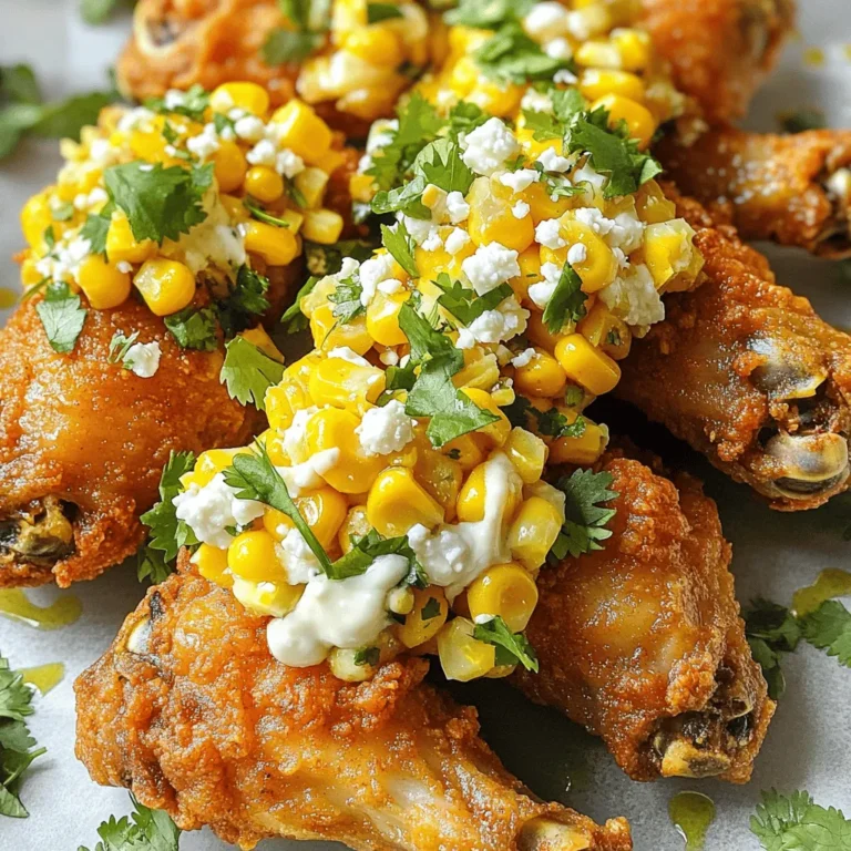 Für die köstlichen Air Fryer Street Corn Wings brauchst du einige frische Zutaten. Hier ist eine Liste: - 900 g Hühnerflügel - 240 g Maiskörner (frisch oder gefroren) - 1 Esslöffel Olivenöl - 2 Teelöffel Chilipulver - 1 Teelöffel geräuchertes Paprikapulver - 1 Teelöffel Knoblauchpulver - Salz und Pfeffer nach Geschmack - 60 g zerkrümelter Feta-Käse - 60 g Mayonnaise - 1 Esslöffel Limettensaft - 2 Esslöffel frisch gehackter Koriander Wenn du die Maiskörner auswählst, hast du die Wahl zwischen frisch oder gefroren. Frische Maiskörner haben einen süßen Geschmack und eine knackige Textur. Gefrorene Maiskörner sind oft praktisch und gut verfügbar. Beide Optionen funktionieren gut, also wähle, was dir lieber ist. Die Gewürze geben den Flügeln ihren besonderen Geschmack. Chilipulver bringt eine sanfte Schärfe. Geräuchertes Paprikapulver fügt einen tiefen, rauchigen Geschmack hinzu. Das Knoblauchpulver ergänzt die Aromen perfekt. Vergiss nicht, mit Salz und Pfeffer zu würzen. Der Feta-Käse und die Mayonnaise bieten einen cremigen Kontrast. Limettensaft bringt Frische und Koriander rundet alles ab. Wenn du mehr über die Zubereitung erfahren möchtest, schaue dir das Full Recipe an. Zuerst spüle die Hühnerflügel unter kaltem Wasser ab. Dies hilft, sie frisch zu halten. Danach tupfe sie mit Papiertüchern trocken. Dies ist wichtig für die Knusprigkeit. Gib die Flügel in eine große Schüssel. So hast du genug Platz, um sie gut zu bearbeiten. Mische in einer kleinen Schüssel das Olivenöl, Chilipulver, geräuchertes Paprikapulver, Knoblauchpulver sowie Salz und Pfeffer. Diese Gewürze geben den Flügeln viel Geschmack. Gieße die Mischung über die Hühnerflügel. Werfe alles gut um, bis die Flügel gleichmäßig damit bedeckt sind. Lass sie kurz stehen, damit die Aromen einziehen können. Heize deinen Luftfritter auf 200°C vor. Lege die gewürzten Hühnerflügel in einer einzigen Schicht in den Frittierkorb. Achte darauf, dass sie nicht übereinander liegen. Frittiere sie für etwa 25-30 Minuten. Schüttle den Korb nach der Hälfte der Zeit. So garen sie gleichmäßig. Die Flügel sind fertig, wenn sie knusprig sind und eine Innentemperatur von 74°C erreichen. Für das Street-Corn-Topping vermenge die Maiskörner, Feta-Käse, Mayonnaise, Limettensaft und Koriander in einer separaten Schüssel. Rühre alles gut um. Nach dem Frittieren, nimm die Flügel heraus und decke sie großzügig mit der Mischung ab. So sind sie noch leckerer! Für mehr Details und die genauen Mengen schau dir das Full Recipe an. Die perfekte Frittierzeit für deine Air Fryer Street Corn Wings beträgt 25-30 Minuten. Setze die Temperatur auf 200°C (400°F). Halte den Körbchen sauber, um gleichmäßiges Frittieren zu garantieren. Überprüfe die Flügel nach der Hälfte der Zeit. Schüttle den Korb, damit sie gleichmäßig garen. Die Flügel sollten knusprig sein und eine Innentemperatur von 74°C (165°F) erreichen. Um die Flügel knusprig zu machen, verwende Olivenöl. Das Öl hilft, die Haut schön goldbraun zu machen. Lege die Flügel in einer einzigen Schicht in den Frittierkorb. Überfülle den Korb nicht, damit die heiße Luft zirkulieren kann. Wenn du die Flügel nach der Hälfte der Zeit schüttelst, wirst du eine perfekte Knusprigkeit erreichen. Wenn du deine Flügel aufpeppen möchtest, probiere verschiedene Saucen. Eine scharfe BBQ-Sauce passt gut zu den Flügeln. Du kannst auch eine süß-saure Sauce verwenden. Für eine gesunde Option, nutze Joghurt oder eine Avocado-Sauce. Diese Alternativen bringen neue Geschmäcker und machen das Gericht spannend. Für eine vollständige Anleitung und alle Zutaten, schau dir das [Full Recipe] an. {{image_4}} Wenn du eine vegetarische Option möchtest, probiere Blumenkohlflügel. Sie sind einfach zuzubereiten. Schneide den Blumenkohl in kleine Stücke. Mische ihn mit Olivenöl und den gleichen Gewürzen wie für die Hühnerflügel. Frittiere die Stücke dann für 20 Minuten bei 200°C. So erhältst du eine leckere, knusprige Alternative. Das Schöne an diesen Flügeln ist die Vielseitigkeit. Du kannst mit verschiedenen Gewürzen experimentieren. Probiere zum Beispiel Cajun-Gewürz oder italienische Kräuter. Ein Hauch von Zimt kann auch eine spannende Note hinzufügen. Lass deiner Kreativität freien Lauf und finde deine perfekte Mischung. Die Beläge sind entscheidend für den Geschmack. Neben Feta kannst du auch Parmesan oder veganen Käse verwenden. Für einen scharfen Kick, füge Jalapeños hinzu. Du kannst auch frische Avocado oder Guacamole daraufgeben. Diese Optionen machen deine Flügel noch leckerer und ansprechender. Für das vollständige Rezept schau dir die [Full Recipe] an. Um die Reste deiner Air Fryer Street Corn Wings frisch zu halten, lege sie in einen luftdichten Behälter. Du kannst auch Frischhaltefolie verwenden, um die Flügel abzudecken. So bleibt der Geschmack erhalten. Stelle sicher, dass die Flügel vollständig abgekühlt sind, bevor du sie lagerst. Dies verhindert Kondenswasser und macht die Flügel matschig. Um die Flügel wieder knusprig zu bekommen, heize deinen Luftfritter auf 180°C vor. Lege die Flügel in den Korb und frittiere sie für etwa 5 bis 7 Minuten. Du kannst auch einen Ofen nutzen. Stelle ihn auf 180°C ein und backe die Flügel für 10 bis 15 Minuten. So schmecken sie fast wie frisch zubereitet. Im Kühlschrank halten sich die Flügel etwa 3 bis 4 Tage. Wenn du sie länger aufbewahren möchtest, friere sie ein. In einem gut geschlossenen Behälter bleiben sie bis zu 3 Monate frisch. Achte darauf, sie gut zu beschriften, damit du das Datum weißt. So hast du immer leckere Flügel bereit! Die Hühnerflügel brauchen im Luftfritter etwa 25 bis 30 Minuten. Du solltest den Frittierkorb nach der Hälfte der Zeit schütteln. So garen die Flügel gleichmäßig und werden schön knusprig. Achte darauf, dass sie eine Innentemperatur von 74°C erreichen. Nur dann sind sie sicher zu essen. Ja, du kannst die Flügel nach deinem Geschmack anpassen. Experimentiere mit verschiedenen Gewürzen wie Kreuzkümmel oder Paprika. Du kannst auch frische Kräuter wie Thymian oder Oregano hinzufügen. Sei kreativ und finde deine perfekte Mischung. So machst du das Rezept noch persönlicher. Zu den Air Fryer Street Corn Wings passen viele Beilagen gut. Ein frischer Salat bringt Farbe und Frische. Auch Reis oder Quinoa sind tolle Optionen. Für etwas mehr Würze sind Guacamole oder Salsa eine gute Wahl. So kannst du die Flügel noch besser genießen. Wenn du mehr über das Rezept erfahren möchtest, schau dir die [Full Recipe] an. In diesem Artikel haben wir die besten Tipps für knusprige Hühnerflügel im Luftfritter besprochen. Wir schauten uns die Zutaten und deren Optionen an, sowie die Schritte zur perfekten Zubereitung. Zudem teilten wir Tricks für die richtige Frittierzeit und -temperatur. Du kannst auch kreative Variationen ausprobieren, wie vegetarische Alternativen. Vergiss nicht, wie man Reste richtig lagert und aufwärmt. Mit diesen Informationen kannst du einfache, leckere Flügel zaubern, die jeder liebt. Mach dein nächstes Essen unvergesslich!