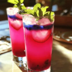 - 1 Tasse frische Erdbeeren, geputzt und in Scheiben geschnitten - 1 Tasse Blaubeeren - 1 Zitrone, ausgepresst - 2 Esslöffel Honig oder Agavensirup (nach Geschmack anpassen) - 2 Tassen Kokoswasser - 1 Tasse Sprudelwasser - Frische Minzblätter zur Garnierung - Eiswürfel Für den Pink and Blue Refresher Drink sind frische Zutaten sehr wichtig. Die Erdbeeren geben eine süße Note und schöne Farbe. Blaubeeren ergänzen das Getränk mit einem kräftigen Blau. Zitrone bringt Frische und einen Hauch von Säure. Honig oder Agavensirup können Sie nach Ihrem Geschmack anpassen. Für die Basis verwenden wir Kokoswasser, das dem Getränk eine tropische Note verleiht. Sprudelwasser sorgt für eine prickelnde Frische und macht das Getränk noch erfrischender. Minzblätter sind das i-Tüpfelchen. Sie bringen Aroma und Farbe. Eiswürfel machen den Drink kühl und angenehm. Die Kombination dieser Zutaten macht den Pink and Blue Refresher Drink besonders köstlich. Für die vollständige Zubereitung schauen Sie sich das [Full Recipe] an. Um die Erdbeermischung herzustellen, gib alle geschnittenen Erdbeeren, den Zitronensaft und den Honig oder Agavensirup in den Mixer. Mixe die Zutaten, bis die Mischung schön cremig ist. Danach musst du die Mischung durch ein feines Sieb abseihen. So entfernst du die Kerne und erhältst eine glatte, rosa Flüssigkeit. Diese ist die Basis für unseren Pink and Blue Refresher Drink. Jetzt kommt die Blaubeermischung. In einem separaten Mixer fügst du die Blaubeeren und 1/2 Tasse Kokoswasser hinzu. Mixe alles gut durch, bis du eine gleichmäßige blaue Farbe bekommst. Auch diese Mischung musst du durch ein Sieb abseihen. So bekommst du den leuchtenden blauen Saft, der das Getränk noch schöner macht. Bereite nun die Basis für das Getränk vor. Mische das verbleibende Kokoswasser gut mit dem Sprudelwasser in einem großen Krug. Teile den rosa Erdbeersaft gleichmäßig auf die Serviergläser auf. Jedes Glas sollte etwa ein Drittel gefüllt sein. Gieße den blauen Blaubeersaft vorsichtig über die Rückseite eines Löffels in jedes Glas. So schwimmt der Saft oben auf der rosa Schicht. Das sieht richtig toll aus! Füge dann einige Eiswürfel hinzu und garniere das Getränk mit frischen Minzblättern. Jetzt hast du einen erfrischenden Pink and Blue Refresher Drink! Um die perfekte Konsistenz für deinen Pink and Blue Refresher Drink zu erreichen, ist das Mixen der Früchte wichtig. Verwende frische, reife Erdbeeren und Blaubeeren. Diese sind süßer und geben mehr Geschmack. Achte darauf, dass du die Erdbeeren gut schneidest, damit sie gleichmäßig püriert werden. Mixe sie zuerst mit dem Zitronensaft und dem Honig. Dies sorgt für eine cremige rosa Basis. Siebe die Mischung, um die Kerne zu entfernen. Für die Blaubeeren gilt dasselbe. Mixe sie mit etwas Kokoswasser. Achte darauf, dass du sie gut pürierst, bevor du sie abseihst. Die Wahl des Glases kann das Erlebnis verbessern. Verwende klare Gläser, um die schönen Farben zu zeigen. Hohe Gläser oder Cocktailgläser sind ideal. Sie lassen die Schichten gut zur Geltung kommen. Fülle die Gläser zuerst mit dem rosa Erdbeersaft. Gieße dann vorsichtig den blauen Blaubeersaft über einen Löffel. So bleibt die Schichtung erhalten. Vergiss nicht, Eiswürfel hinzuzufügen. Sie halten das Getränk kühl und erfrischend. Garnieren mit frischen Minzblättern macht das Getränk noch schöner. Du kannst das Rezept nach deinem Geschmack anpassen. Wenn du weniger Süße magst, verwende weniger Honig oder Agavensirup. Du kannst auch andere Früchte verwenden. Versuche Himbeeren oder Kiwis für neue Geschmäcker. Kokoswasser kann durch Mineralwasser ersetzt werden, wenn du es spritziger magst. Das Wichtigste ist, dass du Spaß beim Experimentieren hast. Jeder kann seinen eigenen Pink and Blue Refresher Drink kreieren. {{image_4}} Du kannst viele Früchte in diesem Rezept verwenden. Anstelle von Erdbeeren probiere Himbeeren oder Kiwis. Diese Früchte bringen eine interessante Farbe und einen neuen Geschmack. Blaubeeren sind toll, aber schwarze Johannisbeeren sind auch eine gute Wahl. Sie geben eine schöne dunkle Farbe. Du kannst auch Pfirsiche oder Mangos verwenden. Diese Früchte machen das Getränk noch fruchtiger und süßer. Möchtest du eine leckere Cocktail-Variante? Hier ist ein einfaches Rezept für einen Pink and Blue Cocktail. Mische 1 Unze Wodka oder Gin mit einem dritten Teil des rosa Erdbeersafts. Füge dann 1 Unze des blauen Blaubeersafts hinzu. Gieße alles in ein Glas mit Eis. Garniere den Cocktail mit frischen Minzblättern. So erhältst du einen bunten Drink für deine nächste Feier. Wenn du weniger Zucker möchtest, gibt es viele Alternativen. Du kannst Stevia oder Erythrit verwenden. Diese Süßstoffe geben den gleichen süßen Geschmack, aber mit weniger Kalorien. Du kannst auch mehr frische Früchte verwenden, um deinen Drink zu süßen. Achte darauf, Kokoswasser ohne Zucker zu wählen. So bleibt der Drink gesund und erfrischend. Um das Pink and Blue Refresher Drink frisch zu halten, bewahre es in einem luftdichten Behälter auf. So bleibt der Geschmack erhalten und das Getränk bleibt kühl. Stelle sicher, dass der Behälter gut verschlossen ist. Das Getränk kann auch in Gläsern mit Deckeln aufbewahrt werden. Wenn du das Getränk länger lagern möchtest, fülle es in kleine Flaschen. Dies hilft, die Frische zu bewahren und macht das Trinken unterwegs einfach. Wenn du eine Party planst, kannst du die Erdbeer- und Blaubeermischungen im Voraus zubereiten. Diese können bis zu zwei Tage im Kühlschrank aufbewahrt werden. Mische das Kokos- und Sprudelwasser erst kurz vor dem Servieren. So bleibt die Spritzigkeit des Sprudelwassers erhalten. Bereite auch die Minze vor, indem du sie frisch hältst. Du kannst die Blätter in ein feuchtes Tuch wickeln, um sie länger frisch zu halten. Das Pink and Blue Refresher Drink bleibt im Kühlschrank bis zu drei Tage genießbar. Nach dieser Zeit können die Früchte anfangen, ihre Frische zu verlieren. Achte darauf, das Getränk gut zu riechen und zu sehen, bevor du es trinkst. Wenn es seltsam riecht oder die Farbe sich verändert, ist es besser, es nicht zu konsumieren. Dieses Rezept ergibt vier Portionen. Jede Portion ist perfekt für einen erfrischenden Genuss. Wenn du mehr Gäste hast, kannst du die Menge leicht verdoppeln. So hast du genug für alle. Die Zubereitung bleibt gleich, nur die Zutaten erhöhen sich. Ja, du kannst dieses Getränk gefrieren! Das ist eine tolle Idee für heiße Tage. Fülle das Getränk in Eiswürfelschalen. Nach ein paar Stunden hast du leckere, gefrorene Snacks. Du kannst sie auch in einen Mixer geben, um einen Slushy zu machen. Das gibt dir einen coolen Genuss an heißen Tagen. Die Zutaten findest du in jedem Supermarkt. Frische Erdbeeren und Blaubeeren sind oft in der Obstabteilung. Achte darauf, dass sie reif und saftig sind. Kokoswasser und Sprudelwasser findest du in der Getränkeabteilung. Honig bekommst du im Bio-Regal. Wenn du frische Minze magst, schau im Kräuterbereich. Die Farben kommen von den Früchten. Die Erdbeeren geben dem Getränk die pinke Farbe. Wenn du sie mixst, wird die Flüssigkeit schön rosa. Die Blaubeeren sorgen für die blaue Farbe. Wenn du die beiden Säfte schichtest, siehst du den tollen Farbkontrast. Es ist ein echter Hingucker! Dieses Getränk ist einfach und macht viel Spaß. Wir haben frische Erdbeeren und Blaubeeren genutzt, um zwei leckere Mischungen herzustellen. Die richtige Konsistenz ist wichtig für den perfekten Genuss. Du kannst das Getränk auch anpassen, um es just für deinen Geschmack zu machen. Mit einigen tollen Abwandlungen kannst du es für besondere Anlässe kreativ gestalten. Denke daran, wie man die Frische bewahrt und das Getränk gut lagert. Jetzt kannst du das Rezept ausprobieren und deine Freunde beeindrucken!