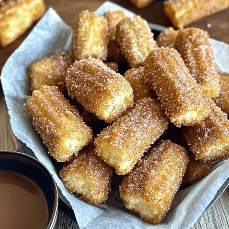 Die Hauptzutaten für meine Air Fryer Churro Bites sind einfach zu finden. Hier ist, was du brauchst: - 1 Tasse Allzweckmehl - 1 Esslöffel Kristallzucker - 1 Teelöffel Backpulver - ½ Teelöffel Salz - 1 Tasse Wasser - 2 Esslöffel ungesalzene Butter - 1 Teelöffel Vanilleextrakt - 1 Esslöffel gemahlener Zimt - ½ Tasse Kristallzucker (zum Wenden) - Sprühöl Jede Zutat spielt eine Rolle. Das Mehl gibt Struktur, der Zucker macht süß, und die Butter bringt Geschmack. Für die Zubereitung der Churro-Bissen benötigst du einige einfache Utensilien: - Ein mittelgroßer Topf - Ein Spritzbeutel mit Sterntülle - Ein Backblech - Backpapier - Eine Heißluftfritteuse Diese Utensilien helfen dir, die Churros perfekt zuzubereiten. Ich finde, dass der Spritzbeutel das Spritzen der Teigstücke erleichtert. Die Nährwerte der Churro-Bissen sind wichtig. Eine Portion (4 Bissen) enthält: - Kalorien: 150 - Fett: 5 g - Kohlenhydrate: 25 g - Eiweiß: 2 g Diese Werte können je nach Zutaten variieren. Die Churros sind ein süßer Genuss, also genieße sie in Maßen. Wenn du mehr über die Nährwerte erfahren möchtest, schau dir die [Full Recipe] an. Um den Teig für die Churro-Bissen zuzubereiten, beginne mit einem mittelgroßen Topf. Vermenge dort 1 Tasse Wasser, 2 Esslöffel Butter und 1 Esslöffel Kristallzucker. Erhitze die Mischung bei mittlerer Hitze, bis sie kocht. Sobald die Flüssigkeit kocht, nimm den Topf vom Herd. Jetzt füge 1 Tasse Allzweckmehl, 1 Teelöffel Backpulver und ½ Teelöffel Salz hinzu. Rühre alles kräftig um, bis du einen glatten Teig erhältst. Lass den Teig für 5 Minuten abkühlen. Danach rühre 1 Teelöffel Vanilleextrakt ein, bis alles gut vermischt ist. Heiz deine Heißluftfritteuse auf 375°F (190°C) vor. Dies ist ein wichtiger Schritt, um sicherzustellen, dass die Churro-Bissen gleichmäßig garen. Wenn die Heißluftfritteuse die richtige Temperatur erreicht hat, bist du bereit, die Churro-Bissen zu formen und zu frittieren. Übertrage den Teig in einen Spritzbeutel mit einer Sterntülle. Spritze kleine Stücke des Teigs, etwa 2,5 cm lang, auf ein mit Backpapier belegtes Blech. Sprühe die Churro-Bissen leicht mit Sprühöl ein, um eine goldene Farbe zu erhalten. Lege die Bissen in einer einzigen Schicht in den Korb der Heißluftfritteuse. Gare sie für 10–12 Minuten, bis sie goldbraun und knusprig sind. Schüttle den Korb einmal, um eine gleichmäßige Bräunung zu erreichen. Mische ½ Tasse Kristallzucker mit 1 Esslöffel gemahlenem Zimt in einer flachen Schüssel. Wälze die heißen Churro-Bissen sofort in dieser Mischung. Lass sie etwas abkühlen, bevor du sie servierst. Wenn du mehr Details brauchst, kannst du die Full Recipe ansehen. Um die perfekte Knusprigkeit zu erreichen, sind ein paar Tricks wichtig. Zuerst ist das richtige Öl entscheidend. Verwende Sprühöl, um die Churro-Bissen gleichmäßig zu bedecken. Das hilft, eine goldbraune Oberfläche zu bekommen. Achte darauf, die Churro-Bissen in einer einzigen Schicht in die Heißluftfritteuse zu legen. Wenn sie sich überlappen, werden sie nicht gleichmäßig knusprig. Ein häufiger Fehler ist das Überfüllen der Heißluftfritteuse. Das kann die Luftzirkulation stören. Auch die Temperatur ist wichtig. Stelle sicher, dass die Heißluftfritteuse vor dem Frittieren vorgeheizt wird. Dadurch garen die Churro-Bissen gleichmäßiger. Ein weiterer Fehler ist das Ignorieren des Schüttelns. Schüttle den Korb nach der Hälfte der Garzeit, um die Bissen gleichmäßig zu bräunen. Die Süße ist wichtig, um den perfekten Churro-Geschmack zu erzielen. Du kannst die Menge an Zucker in der Zimt-Zucker-Mischung nach deinem Geschmack anpassen. Möchtest du mehr Tiefe? Füge eine Prise Muskatnuss oder Anis hinzu. Diese Gewürze geben eine interessante Note. Probiere auch verschiedene Zuckersorten, wie braunen Zucker, für einen anderen Geschmack. Für das komplette Rezept, schau dir die [Full Recipe] an. {{image_4}} Du kannst deine Churro-Bissen mit Schokolade verfeinern. Füge einfach ¼ Tasse Kakaopulver zum Teig hinzu. Dadurch bekommst du einen schokoladigen Geschmack. Tauche die fertigen Bissen in geschmolzene Schokolade oder bestäube sie mit Schokoladenstückchen. Das macht sie besonders lecker und schokoladig. Eine andere tolle Idee ist, die Churro-Bissen zu füllen. Du kannst sie mit Nutella oder einer Vanillecreme füllen. Spritze zuerst den Teig in die Heißluftfritteuse. Nach dem Backen nimmst du sie heraus und füllst sie mit einem Spritzbeutel. So Überraschungen im Inneren machen jeden Bissen spannend. Du kannst auch andere Gewürze verwenden, um den Geschmack zu verändern. Probiere Muskatnuss oder Ingwer für einen warmen, würzigen Kick. Oder nutze Kardamom für eine exotische Note. Diese kleinen Änderungen machen deine Churro-Bissen einzigartig und aufregend. Experimentiere und finde deinen Lieblingsgeschmack! Nachdem Sie die Churro-Bissen genossen haben, können Sie die Reste aufbewahren. Lassen Sie sie zuerst auf Raumtemperatur abkühlen. Legen Sie die Bissen dann in einen luftdichten Behälter. So bleiben sie frisch. Lagern Sie sie im Kühlschrank, wenn Sie sie innerhalb von drei Tagen essen wollen. Für längere Haltbarkeit ist das Einfrieren eine gute Option. Wenn Sie die Churro-Bissen wieder aufwärmen, gibt es ein paar einfache Schritte. Vorheizen Sie Ihre Heißluftfritteuse auf 350°F (175°C). Legen Sie die Churro-Bissen in den Korb und erhitzen Sie sie für etwa 3 bis 5 Minuten. So bleiben sie knusprig und lecker. Alternativ können Sie auch eine Pfanne bei niedriger Hitze verwenden, um sie aufzuwärmen. Die Churro-Bissen sind im Kühlschrank etwa 3 Tage haltbar. Wenn Sie sie einfrieren, halten sie bis zu einem Monat. Legen Sie die Bissen einfach in einen gefrierfesten Beutel. Achten Sie darauf, die Luft herauszudrücken, um Gefrierbrand zu vermeiden. Zum Auftauen lassen Sie sie einfach über Nacht im Kühlschrank. Sie können sie dann nach dem Erhitzen genießen. Für die volle Geschmackserfahrung empfehle ich die [Full Recipe]. Churro-Bissen bleiben frisch für etwa 2 bis 3 Tage. Lagern Sie sie in einem luftdichten Behälter. So bleiben sie knusprig und lecker. Wenn Sie sie länger aufbewahren möchten, können Sie sie einfrieren. Frieren Sie die Bissen in einem Gefrierbeutel ein. Sie halten sich bis zu zwei Monate. Ja, Sie können die Churro-Bissen auch im Ofen backen. Heizen Sie den Ofen auf 375°F (190°C) vor. Legen Sie die Bissen auf ein Backblech. Backen Sie sie für etwa 15 bis 20 Minuten. Drehen Sie sie nach der Hälfte der Zeit um, damit sie gleichmäßig bräunen. Sie werden etwas weniger knusprig sein, aber immer noch köstlich. Es gibt viele tolle Dips für Churro-Bissen. Meine Favoriten sind warme Schokolade und Karamellsauce. Sie können auch Vanilleeis als Dip verwenden. Es passt perfekt zu den süßen Churro-Bissen. Experimentieren Sie mit verschiedenen Dips, um Ihren perfekten Geschmack zu finden. Churro-Bissen sind einfach zuzubereiten und lecker. Wir haben die wichtigsten Zutaten, die Zubereitung und die besten Tipps besprochen. Denke daran, die Knusprigkeit zu optimieren und die Süße nach deinem Geschmack anzupassen. Variiere deine Churros mit Schokolade oder Füllungen. Bewahre deine Reste richtig auf, um sie länger frisch zu halten. Mit dieser Anleitung kannst du schmackhafte Churro-Bissen genießen. Probier es aus und lass dich von den Aromen überraschen!