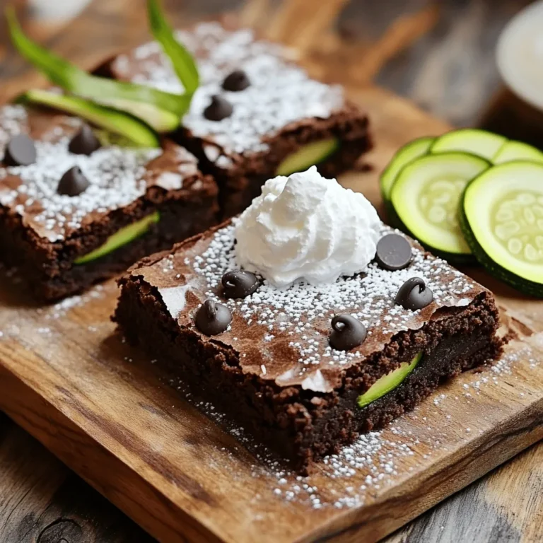 Für die perfekten Schokoladigen Zucchini Brownies benötigst du folgende Zutaten: - 1 Tasse geraspelte Zucchini (ca. 1 mittelgroße Zucchini) - 1/2 Tasse ungesüßtes Kakaopulver - 1 Tasse Weizenmehl - 1/2 Teelöffel Natron - 1/2 Teelöffel Backpulver - 1/4 Teelöffel Salz - 1/2 Tasse Kristallzucker - 1/2 Tasse brauner Zucker, fest gepackt - 1/2 Tasse Pflanzenöl - 2 große Eier - 1 Teelöffel Vanilleextrakt - 1/2 Tasse dunkle Schokoladenstückchen (optional) - 1/4 Tasse gehackte Walnüsse oder Pekannüsse (optional) Manchmal hast du nicht alle Zutaten zur Hand. Hier sind einige Alternativen: - Zucchini: Du kannst auch Karotten verwenden. Sie bieten eine ähnliche Feuchtigkeit. - Weizenmehl: Ersetze es durch Dinkelmehl für einen nussigen Geschmack. - Zucker: Honig oder Ahornsirup sind gute Optionen, aber reduziere die Flüssigkeit im Rezept. - Pflanzenöl: Verwende geschmolzene Butter für einen reicheren Geschmack. - Eier: Ein Apfelmus oder ein Chia-Ei kann Eier ersetzen. Wähle frische Zucchini für die besten Brownies. Achte auf folgende Dinge: - Größe: Wähle kleinere Zucchini. Sie sind zarter und süßer. - Farbe: Eine kräftige, grüne Farbe zeigt Frische. - Textur: Die Schale sollte fest und glatt sein. Vermeide Zucchini mit weichen Stellen oder Falten. - Geruch: Frische Zucchini riechen mild und angenehm. Heize deinen Ofen auf 175°C vor. Nimm eine 20x20 cm große Backform. Fette die Form leicht ein oder lege sie mit Backpapier aus. So bleiben die Brownies nicht kleben. Diese Vorbereitung ist wichtig für ein gutes Ergebnis. In einer mittleren Schüssel vermische die geraspelte Zucchini mit dem Kristall- und braunen Zucker. Rühre gut um, bis der Zucker sich aufgelöst hat. Füge dann das Pflanzenöl, die Eier und den Vanilleextrakt hinzu. Rühre alles, bis die Mischung glatt ist. Achte darauf, alles gut zu kombinieren. Nimm eine separate Schüssel und vermische das Kakaopulver, das Weizenmehl, das Natron, das Backpulver und das Salz. Siebe die Mischung, um Klumpen zu vermeiden. Jetzt ist es Zeit, die trockenen Zutaten in die feuchte Mischung zu geben. Mische alles vorsichtig, bis es gerade so kombiniert ist. Zu viel Rühren macht die Brownies zäh. Gieße den Teig in die vorbereitete Backform. Glätte die Oberfläche mit einem Spatel. Backe die Brownies 25-30 Minuten lang. Um den Garzustand zu prüfen, steche mit einem Zahnstocher in die Mitte. Er sollte mit ein paar feuchten Krümeln herauskommen, aber nicht mit rohem Teig. Nach dem Backen lass die Brownies 10 Minuten in der Form auskühlen. Danach kannst du sie auf ein Drahtgitter legen, um sie vollständig abkühlen zu lassen. Schneide sie in quadratische Stücke. Jetzt sind sie bereit zum Genießen! Für das vollständige Rezept, klicke auf [Full Recipe]. Ein häufiger Fehler beim Backen von Schokoladigen Zucchini Brownies ist das Übermixen. Wenn Sie die Zutaten zu lange rühren, werden die Brownies zäh. Mischen Sie die trockenen Zutaten nur, bis sie feucht sind. Ein weiterer Fehler ist, die Zucchini nicht richtig vorzubereiten. Achten Sie darauf, die Zucchini gut zu raspeln und eventuell überschüssige Flüssigkeit auszudrücken. So bleibt der Teig nicht zu nass. Die perfekte Konsistenz für Brownies ist feucht und fudgy. Um das zu erreichen, verwenden Sie frische Zucchini und fügen Sie die trockenen Zutaten langsam hinzu. Die Mischung sollte dick, aber nicht trocken sein. Wenn der Teig zu fest wirkt, können Sie einen Esslöffel Wasser oder Pflanzenöl hinzufügen. Achten Sie darauf, die Schokoladenstückchen gleichmäßig im Teig zu verteilen, damit jede Biss eine schokoladige Überraschung bietet. Die Backzeit variiert je nach Ofen. Beginnen Sie mit 25 Minuten und testen Sie die Brownies mit einem Zahnstocher. Wenn er mit ein paar feuchten Krümeln herauskommt, sind die Brownies fertig. Lassen Sie sie nicht zu lange backen, da sie sonst trocken werden. Nach dem Backen lassen Sie die Brownies in der Form abkühlen, damit sie sich setzen können. So bleibt die Textur perfekt. Für das gesamte Rezept, schauen Sie sich [Full Recipe] an. {{image_4}} Für eine vegane Version der Schokoladigen Zucchini Brownies ersetzen Sie die Eier. Nutzen Sie einfach zwei Esslöffel Leinsamenmehl und drei Esslöffel Wasser. Mischen Sie diese beiden Zutaten und lassen Sie sie zehn Minuten ruhen. Das gibt Ihnen eine tolle Bindung. Sie können auch Apfelmus verwenden. Ein Viertel Tasse Apfelmus ersetzt ein Ei. Das macht die Brownies saftig und lecker. Wenn Sie glutenfrei leben, können Sie das Weizenmehl durch Mandelmehl oder eine glutenfreie Mehlmischung ersetzen. Diese Mehlarten geben den Brownies eine andere Textur, aber sie bleiben köstlich. Achten Sie darauf, dass das Backpulver und das Natron glutenfrei sind. Mit diesen Anpassungen genießen Sie die Brownies ohne Sorgen. Fügen Sie der Mischung Nüsse oder Schokoladenstückchen hinzu. Walnüsse oder Pekannüsse passen hervorragend. Diese geben den Brownies einen tollen Crunch. Dunkle Schokoladenstückchen machen die Brownies noch schokoladiger. Mischen Sie diese Zutaten vorsichtig unter den Teig. So haben Sie eine leckere Abwechslung in jedem Bissen. Für das gesamte Rezept schauen Sie sich die [Full Recipe](#) an. Um die Schokoladigen Zucchini Brownies frisch zu halten, lege sie in einen luftdichten Behälter. Du kannst sie auch in Frischhaltefolie wickeln. Stelle sicher, dass sie vollständig abgekühlt sind, bevor du sie lagerst. So bleibt die Feuchtigkeit erhalten und die Brownies bleiben saftig. Um die Haltbarkeit zu verlängern, bewahre die Brownies im Kühlschrank auf. Das kühle Klima hilft, das Wachstum von Bakterien zu verhindern. Sie halten sich im Kühlschrank etwa eine Woche. Füge auch ein Stück Brot in den Behälter hinzu. Das Brot hält die Brownies frisch und feucht. Wenn du die Brownies länger aufbewahren möchtest, friere sie ein. Schneide sie in Stücke und lege sie in einen Gefrierbeutel. Achte darauf, die Luft gut herauszudrücken. Die Brownies halten sich so bis zu drei Monate. Wenn du sie essen möchtest, lasse sie einfach bei Raumtemperatur auftauen. Du kannst sie auch kurz in die Mikrowelle geben, um sie warm und schokoladig zu genießen. Für das vollständige Rezept schaue dir die [Full Recipe] an! Die Schokoladigen Zucchini Brownies bleiben frisch für etwa fünf bis sieben Tage. Lagern Sie sie in einem luftdichten Behälter. So bleiben sie saftig und lecker. Wenn Sie sie länger aufbewahren möchten, können Sie sie auch einfrieren. Achten Sie darauf, die Brownies gut einzuwickeln, damit sie nicht austrocknen. Im Gefrierfach halten sie bis zu drei Monate. Es ist nicht nötig, die Zucchini zu schälen. Die Schale liefert zusätzliche Ballaststoffe und Nährstoffe. Außerdem bleibt die grüne Farbe, die die Brownies ansprechend macht. Waschen Sie die Zucchini gründlich, bevor Sie sie raspeln. So entfernen Sie Schmutz und Pestizide. Ja, Sie können verschiedene Süßstoffe ausprobieren. Honig, Agavendicksaft oder Kokosblütenzucker sind gute Alternativen. Beachten Sie, dass der Geschmack und die Textur leicht variieren können. Passen Sie die Menge an, um die gewünschte Süße zu erreichen. Experimentieren Sie, bis Sie die perfekte Kombination finden. Warten Sie, bis die Brownies vollständig abgekühlt sind, bevor Sie sie schneiden. Verwenden Sie ein scharfes Messer, um saubere Schnitte zu machen. Ein heißes Messer hilft ebenfalls, den Teig nicht zu zerdrücken. Tauchen Sie das Messer in heißes Wasser, wischen Sie es trocken und schneiden Sie dann die Brownies. So erhalten Sie schöne, gleichmäßige Stücke. Für das vollständige Rezept besuchen Sie [Full Recipe]. In diesem Artikel habe ich die wichtigsten Punkte zur Zubereitung köstlicher Zucchini-Brownies behandelt. Wir haben die Zutaten und Alternativen durchgesehen, wie man die perfekte Konsistenz erreicht und häufige Fehler vermeidet. Auch die Lagerung und Varianten wie vegane und glutenfreie Brownies wurden thematisiert. Zucchini-Brownies sind einfach und lecker. Mit diesen Tipps kannst du sie perfekt zubereiten. Experimentiere und finde deine Lieblingsversion. Viel Spaß beim Backen und Genießen!