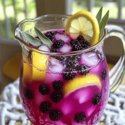 - 1 Tasse frische Brombeeren - 1 Tasse Wasser - 1 Tasse kristalliner Zucker - 1 Tasse frischer Zitronensaft (ca. 4-5 Zitronen) - 4-5 frische Salbeiblätter - 4 Tassen kaltes Wasser - Eiswürfel - Zitronenscheiben und Salbeizweige zur Garnitur Die Hauptzutaten sind einfach zu finden. Frische Brombeeren sind süß und saftig. Sie geben der Limonade einen tollen Geschmack. Frischer Zitronensaft bringt viel Frische. Der Zucker sorgt für die perfekte Süße. Salbeiblätter fügen ein besonderes Aroma hinzu, das die Limonade aufwertet. - Verwendung von gefrorenen Brombeeren - Alternativen für Kristallzucker (z.B. Honig oder Stevia) Wenn du keine frischen Brombeeren hast, sind gefrorene eine gute Wahl. Sie schmecken fast gleich gut. Du kannst auch Honig oder Stevia verwenden, wenn du weniger Zucker willst. Diese Alternativen sind gesünder und geben der Limonade einen anderen Geschmack. - Nährstoffe in Brombeeren - Vorteile von Salbei - Zitronensaft und seine Auswirkungen auf die Gesundheit Brombeeren sind reich an Vitaminen und Antioxidantien. Sie sind gut für die Haut und das Immunsystem. Salbei hat viele Vorteile. Er kann die Verdauung unterstützen und ist gut für den Hals. Zitronensaft hilft, den Körper zu entgiften und stärkt das Immunsystem. Diese Zutaten machen die Limonade nicht nur lecker, sondern auch gesund. Zuerst mische die Hauptzutaten im Kochtopf. Nimm 1 Tasse frische Brombeeren, 1 Tasse Wasser und 1 Tasse kristallinen Zucker. Stelle den Topf auf mittlere Hitze. Rühre gelegentlich um, bis der Zucker sich löst. Die Brombeeren sollten zerfallen, was etwa 5 bis 7 Minuten dauert. Sobald die Mischung köchelt, füge die 4-5 frischen Salbeiblätter hinzu. Nimm den Topf dann vom Herd und lasse die Mischung etwa 10 Minuten ziehen. Diese Zeit hilft, die Aromen des Salbeis gut zu entfalten. Jetzt musst du die Mischung abseihen. Benutze ein feines Sieb und gieße die Mischung in eine große Karaffe. Drücke die festen Bestandteile gut aus, um den gesamten Saft zu gewinnen. Entsorge die festen Reste. Nun füge 1 Tasse frisch gepressten Zitronensaft und 4 Tassen kaltes Wasser zur Karaffe hinzu. Rühre alles gut um, damit sich die Zutaten gut vermischen. Probiere die Limonade und passe die Süße an. Wenn du mehr Zucker oder Zitronensaft brauchst, füge es nach Geschmack hinzu. Lasse die Limonade mindestens 30 Minuten im Kühlschrank kühlen. Diese Kühlzeit ist wichtig, damit sich die Aromen gut verbinden. Wenn du bereit bist zu servieren, fülle Gläser mit Eiswürfeln. Gieße die Brombeer-Salbei-Limonade darüber. Garniere die Gläser mit Zitronenscheiben und frischen Salbeizweigen. So sieht die Limonade nicht nur gut aus, sondern schmeckt auch frisch und köstlich. Probiere die vollständige Rezeptur für mehr Details. Um die Süße der Brombeer-Salbei-Limonade anzupassen, probiere, mehr oder weniger Zucker hinzuzufügen. Du kannst auch Honig oder Agavendicksaft verwenden. Diese Alternativen geben der Limonade einen anderen Geschmack, der toll sein kann. Um die Aromen zu verstärken, füge frische Minzblätter oder ein paar Limettenscheiben hinzu. Diese Zutaten geben der Limonade einen frischen Kick. Experimentiere gerne mit anderen Beeren, um neue Geschmäcker zu entdecken. Die Präsentation ist wichtig. Verwende schicke Gläser, um die Limonade zu servieren. Hochballongläser oder Gläser mit breitem Rand wirken sehr einladend. Du kannst auch Gläser mit Zuckerrand machen. Das macht sie noch attraktiver. Dekoriere die Limonade mit Zitronenscheiben und frischen Salbeiblättern. Diese Garnitur sieht nicht nur schön aus, sondern bringt auch mehr Aroma in dein Getränk. Ein häufiger Fehler ist, die Limonade nicht lange genug zu kühlen. Eine kurze Kühlzeit kann den Geschmack beeinträchtigen. Lass die Limonade mindestens 30 Minuten im Kühlschrank stehen, damit sich die Aromen gut verbinden. Achte darauf, die Brombeeren nicht zu lange zu kochen. Sie sollten zerfallen, aber nicht zu einer Paste werden. Wenn du die Mischung abseihst, drücke die festen Teile gut aus. So verlierst du keinen wertvollen Saft. {{image_4}} Du kannst die Brombeer-Salbei-Limonade leicht anpassen. Füge andere Beeren hinzu, wie Himbeeren oder Erdbeeren. Diese Beeren bringen neue Aromen. Sie sind süß und geben der Limonade eine schöne Farbe. Zitrusfrüchte wie Orangen oder Limetten sorgen für einen frischen Geschmack. Ein Spritzer von Limettensaft macht die Limonade spritziger. Experimentiere mit diesen Optionen und finde deine Lieblingskombination. Möchtest du eine spritzige Limonade? Kombiniere sie mit Mineralwasser. Das gibt einen tollen Frischekick. Du kannst auch eine alkoholfreie Variante mit ein paar Kräutern machen. Wenn du etwas Alkohol hinzufügen möchtest, probiere Gin oder Wodka. Diese Spirituosen passen gut zu den Aromen der Limonade. Das macht die Limonade perfekt für Feste oder entspannte Abende. Die Jahreszeit kann deine Limonade beeinflussen. Im Winter sind Grapefruits eine tolle Option. Sie bringen Bitterkeit und Frische. Im Frühling kannst du frische Kräuter wie Minze verwenden. Diese Kräuter geben deiner Limonade einen neuen Geschmack. Achte darauf, saisonale Zutaten zu nutzen. Das macht deine Limonade noch köstlicher. Experimentiere mit den Zutaten und genieße die Vielfalt. Probiere das Rezept für die Brombeer-Salbei-Limonade, um neue Variationen zu entdecken. Die Brombeer-Salbei-Limonade bleibt frisch, wenn du sie im Kühlschrank aufbewahrst. Der beste Ort ist ein kühler, dunkler Platz, wie ein Fach im Kühlschrank. Dort bleibt der Geschmack lange erhalten. Normalerweise hält sie sich bis zu einer Woche im Kühlschrank. Achte darauf, dass die Limonade gut abgedeckt ist, um andere Gerüche zu vermeiden. Wenn du Limonade übrig hast, gibt es viele Möglichkeiten, sie zu nutzen. Du kannst sie in Eiswürfeln einfrieren. So hast du aromatische Eiswürfel für zukünftige Getränke. Oder verwandle die Limonade in ein Spritzgetränk. Mische sie mit Mineralwasser für ein spritziges Erlebnis. Du kannst auch einen Schuss in Cocktails geben. So wird jeder Drink interessanter. Es gibt einige Anzeichen, dass die Limonade schlecht geworden ist. Wenn sie trübe aussieht oder einen seltsamen Geruch hat, solltest du sie nicht trinken. Ein schlechter Geschmack ist auch ein Warnsignal. Für die langfristige Aufbewahrung kannst du sie in einem luftdichten Behälter im Gefrierfach lagern. So bleibt sie mehrere Monate frisch. Achte darauf, sie in Portionen einzufrieren, um die Nutzung zu erleichtern. Die Brombeer-Salbei-Limonade bleibt im Kühlschrank drei bis fünf Tage frisch. Bewahre sie in einer geschlossenen Karaffe auf. So bleibt der Geschmack erhalten. Achte darauf, die Limonade nicht in direktem Sonnenlicht zu lagern. Wärme kann die Frische schnell mindern. Ja, du kannst andere Kräuter ausprobieren. Minze ist eine frische Wahl, die gut mit Brombeeren harmoniert. Rosmarin bringt ein anderes Aroma, das ebenfalls spannend ist. Diese Alternativen können den Geschmack der Limonade verändern, also sei kreativ! Die Limonade enthält Zucker, was die Kalorien erhöht. Du kannst den Zuckergehalt leicht reduzieren. Verwende weniger Zucker oder ersetze ihn durch Honig. Auch Stevia ist eine gute Option. So bleibt die Limonade lecker und gesünder. Wenn die Limonade zu süß schmeckt, füge mehr Zitronensaft hinzu. Der Saft bringt die Säure zurück und gleicht die Süße aus. Du kannst auch etwas Wasser hinzufügen, um die Limonade zu verdünnen. Taste dich langsam an den perfekten Geschmack heran. Ja, das Rezept ist leicht anpassbar. Verdopple oder verdreifache einfach die Zutaten. Achte darauf, genug Platz in deinem Topf zu haben. Dies sorgt dafür, dass alles gut kochen kann. Die Limonade bleibt auch in größeren Mengen frisch und lecker. Diese Brombeer-Salbei-Limonade ist frisch, gesund und einfach zu machen. Wir haben die Hauptzutaten besprochen, ihre gesundheitlichen Vorteile hervorgehoben und eine klare Anleitung zur Zubereitung gegeben. Zudem gab es wertvolle Tipps zur perfekten Limonade und spannende Variationen. Experimentiere mit verschiedenen Zutaten und Präsentationsideen. Nutze die Tipps zur Lagerung, damit du lange Freude daran hast. Genieß die Erfrischung und stärkt deinen Körper mit diesem leckeren Getränk!