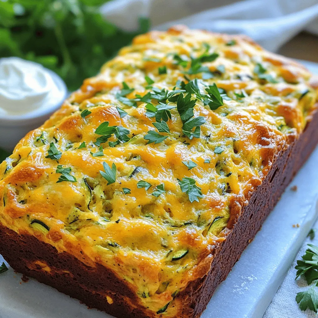 Um ein leckeres Käse-Zucchini-Brot zu backen, brauchen wir einige einfache Zutaten. Hier sind die Hauptbestandteile: - 2 mittelgroße Zucchinis, gerieben - 1 Tasse Weizenmehl - 1 Teelöffel Backpulver - 1 Teelöffel Natron - ½ Teelöffel Salz - ¼ Teelöffel schwarzer Pfeffer - 2 große Eier - ½ Tasse geriebener Cheddar-Käse - ½ Tasse Feta-Käse, zerbröckelt - ¼ Tasse Olivenöl - 2 Esslöffel frische Petersilie, gehackt - 1 Esslöffel getrockneter Oregano Jede Zutat spielt eine wichtige Rolle. Die Zucchini sorgt für Feuchtigkeit. Das Mehl gibt Struktur. Die Käse sorgen für den herzhaften Geschmack. Frische Zucchinis sind der Schlüssel zu gutem Geschmack. Sie sollten fest und glänzend sein. Achte auf die Farbe: Sie sollte gleichmäßig grün sein. Vermeide Zucchinis mit Flecken oder Druckstellen. Frische Zucchinis haben einen süßen, milden Geschmack. Sie geben dem Brot eine tolle Textur. Die Wahl der Käsesorten macht einen großen Unterschied. Cheddar hat einen kräftigen Geschmack, der gut mit Zucchini harmoniert. Feta bringt eine salzige Note. Du kannst auch andere Käsesorten ausprobieren. Gouda oder Mozzarella passen ebenfalls gut. Achte darauf, dass der Käse frisch ist. So bleibt das Brot saftig und schmackhaft. Zuerst heize deinen Ofen auf 175°C vor. Fette eine Kastenform leicht mit Olivenöl oder lege sie mit Backpapier aus. Dies verhindert, dass das Brot kleben bleibt. Bereite alle Zutaten vor. Es ist wichtig, die Zucchinis zu reiben. So geben sie viel Feuchtigkeit ab. Gib die geriebenen Zucchinis in eine große Schüssel. Füge das Weizenmehl, das Backpulver, das Natron, das Salz und den schwarzen Pfeffer hinzu. Mische alles gut durch. Achte darauf, dass keine Klumpen bleiben. Diese Mischung bildet die Grundlage für unser Brot. In einer separaten Schüssel verquirle die Eier, das Olivenöl und die gehackte Petersilie. Nutze einen Schneebesen für eine glatte Masse. Das Olivenöl sorgt für einen tollen Geschmack und eine schöne Konsistenz. Gieße diese flüssigen Zutaten in die Schüssel mit den trockenen Zutaten. Mische vorsichtig, bis alles kombiniert ist. Vermeide es, zu lange zu rühren, damit das Brot fluffig bleibt. Falte nun den geriebenen Cheddar-Käse, den zerbröckelten Feta-Käse und den getrockneten Oregano unter den Teig. Diese Zutaten bringen tollen Geschmack ins Brot. Gieße den Teig in die vorbereitete Kastenform. Glätte die Oberfläche mit einem Spatel. Backe das Brot für 45-50 Minuten im vorgeheizten Ofen. Ein Zahnstocher sollte sauber herauskommen, wenn das Brot fertig ist. Lass das Brot nach dem Backen 10 Minuten in der Form abkühlen. Übertrage es dann auf ein Kuchengitter zum vollständigen Abkühlen. Du kannst das Rezept für Käse-Zucchini-Brot ganz leicht nachzubereiten! Um das Brot fluffig zu halten, ist es wichtig, die Zutaten gut abzuwiegen. Übermixen Sie den Teig nicht. Rühren Sie nur, bis alles gerade vermischt ist. Zu langes Rühren führt zu dichten Broten. Achten Sie auch darauf, frische Zucchinis zu verwenden. Diese geben dem Brot mehr Feuchtigkeit und Geschmack. Ein häufiger Fehler ist, zu viel Zucchini zu verwenden. Das kann das Brot nass machen. Messen Sie die Zucchini genau ab. Ein weiterer Fehler ist, das Brot zu früh aus dem Ofen zu nehmen. Überprüfen Sie mit einem Zahnstocher, ob das Brot fertig ist. Wenn der Zahnstocher sauber herauskommt, ist es perfekt. Für die Präsentation schneiden Sie das Brot in gleichmäßige Scheiben. Servieren Sie es warm. Ein Hauch frischer Petersilie oben drauf macht es ansprechend. Kombinieren Sie das Brot mit griechischem Joghurt oder einem frischen Salat. Diese Beilagen bringen Farbe auf den Tisch und runden das Gericht ab. Probieren Sie diese Tipps, um Ihr Käse-Zucchini-Brot optimal zu präsentieren! {{image_4}} Kräuter und Gewürze machen das Käse-Zucchini-Brot lebendig. Sie können frische Kräuter wie Basilikum oder Thymian hinzufügen. Diese Kräuter bringen einen tollen Geschmack. Auch Gewürze wie Paprika oder Kreuzkümmel sind gut. Sie geben dem Brot eine besondere Note. Experimentieren Sie mit verschiedenen Kombinationen. So finden Sie Ihren perfekten Geschmack. Für eine vegane Version ersetzen Sie die Eier. Verwenden Sie zum Beispiel Leinsamen oder Chia-Samen. Diese Samen binden gut und machen das Brot lecker. Wählen Sie vegane Käsealternativen anstelle von Cheddar und Feta. Viele Marken bieten gute Optionen. Diese Varianten sind schmackhaft und gesund. Für glutenfreies Zucchini-Brot ersetzen Sie das Weizenmehl. Verwenden Sie eine glutenfreie Mehlmischung. Reismehl oder Mandelmehl sind auch gute Optionen. Achten Sie darauf, das Backpulver und Natron anzupassen. Diese Zutaten helfen dem Brot, fluffig zu bleiben. So können Sie ein tolles glutenfreies Brot genießen. Für die vollständige Anleitung und alle Zutaten besuchen Sie [Full Recipe]. Um Ihr Käse-Zucchini-Brot frisch zu halten, lagern Sie es in einem luftdichten Behälter. Dieser Behälter schützt das Brot vor Luft und Feuchtigkeit. Stellen Sie sicher, dass das Brot vollständig abgekühlt ist, bevor Sie es lagern. So vermeiden Sie Schimmel. Lagern Sie es bei Raumtemperatur, wenn Sie es innerhalb von 2-3 Tagen essen möchten. Für längere Frische wickeln Sie es in Frischhaltefolie und stellen es in den Kühlschrank. Das Einfrieren von Käse-Zucchini-Brot ist eine tolle Option. Lassen Sie das Brot zuerst abkühlen. Schneiden Sie es in Scheiben, um es leicht zu entnehmen. Wickeln Sie jede Scheibe in Frischhaltefolie und legen Sie sie in einen Gefrierbeutel. So bleibt es bis zu 3 Monate frisch. Zum Auftauen nehmen Sie einfach die gewünschte Menge heraus und lassen Sie diese bei Raumtemperatur auftauen. Sie können die Scheiben auch kurz im Toaster aufwärmen. Wenn Sie Brot übrig haben, gibt es viele leckere Möglichkeiten. Verwenden Sie die Reste für Sandwiches oder als Beilage zu Suppen. Sie können das Brot auch in Würfel schneiden und für einen Salat oder eine Frittata verwenden. Eine weitere Idee ist, das Brot in kleine Stücke zu schneiden und als knusprige Croutons zu rösten. So holen Sie das Beste aus Ihrem Käse-Zucchini-Brot heraus! Käse-Zucchini-Brot bleibt bis zu fünf Tage frisch, wenn Sie es richtig lagern. Bewahren Sie es in einem luftdichten Behälter auf. So bleibt es saftig und lecker. Ja, Sie können andere Käsesorten verwenden! Mozzarella, Gouda oder Parmesan sind gute Optionen. Jede Käsesorte bringt ihren eigenen Geschmack. Experimentieren Sie ruhig! Ja, Sie können das Rezept im Voraus machen. Bereiten Sie den Teig bis zum Backen vor und lagern Sie ihn im Kühlschrank. Backen Sie das Brot dann, wenn Sie bereit sind. Ja, Sie können eine glutenfreie Version machen. Ersetzen Sie das Weizenmehl durch glutenfreies Mehl. Achten Sie darauf, dass alle anderen Zutaten ebenfalls glutenfrei sind. Das Rezept ergibt etwa acht Portionen. Es ist perfekt für eine kleine Gruppe oder für mehrere Snacks. Genießen Sie es warm oder kalt! Für das vollständige Rezept, schauen Sie sich bitte das Käse-Zucchini-Brot Rezept an. Zusammenfassend haben wir die wichtigsten Zutaten für Käse-Zucchini-Brot betrachtet. Frische Zucchinis sind entscheidend für den Geschmack. Die Auswahl der Käsesorten beeinflusst das Endergebnis stark. Die Schritt-für-Schritt-Anleitung macht das Backen einfach und klar. Mit meinen Tipps bleibt das Brot fluffig und lecker. Vermeide häufige Fehler und präsentiere dein Brot ansprechend. Variiere mit Kräutern und probiere vegane sowie glutenfreie Versionen. Richtig lagern und einfrieren verlängert die Frische. Frisches Käse-Zucchini-Brot wird sowohl dich als auch deine Gäste begeistern!