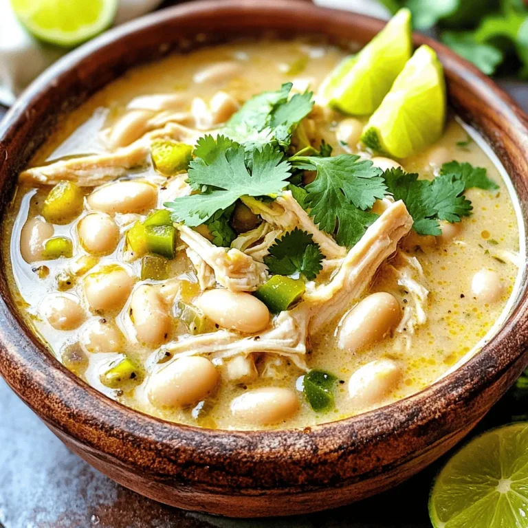 Für ein köstliches Creamy White Chicken Chili benötigen Sie folgende Hauptzutaten: - 2 Tassen gekochte Hühnerbrust, zerkleinert - 1 Dose (15 oz) weiße Bohnen (z. B. Cannellini oder Navy Bohnen), abgetropft und abgespült - 1 mittelgroße Zwiebel, gewürfelt - 2 Knoblauchzehen, fein gehackt - 1 Jalapeño, fein gehackt (Kerne entfernt für weniger Schärfe) - 1 Dose (4 oz) gewürfelte grüne Chilis - 4 Tassen Hühnerbrühe - 1 Tasse Schlagsahne oder Kokosmilch für die milchfreie Option Diese Zutaten bilden die Basis für den herzhaften Geschmack. Das zerkleinerte Huhn bringt Proteine, während die Bohnen für eine cremige Textur sorgen. Die richtigen Gewürze machen den Unterschied. Hier sind die Gewürze und Ergänzungen, die Sie brauchen: - 1 Teelöffel gemahlener Kreuzkümmel - 1 Teelöffel Oregano - 1/2 Teelöffel geräuchertes Paprikapulver - Salz und Pfeffer nach Geschmack - 2 Esslöffel Olivenöl - Frischer Koriander als Garnierung - Limettenspalten zum Servieren Kreuzkümmel und Oregano verleihen Tiefe, während Paprikapulver eine leichte Rauchigkeit hinzufügt. Der frische Koriander bringt Frische, und Limettenspalten sorgen für einen spritzigen Abschluss. Wählen Sie frische und hochwertige Zutaten. Achten Sie auf diese Tipps: - Kaufen Sie frisches Huhn, das gut aussieht und riecht. - Wählen Sie Bohnen in Dosen ohne Zusatzstoffe. - Verwenden Sie frische Kräuter, wenn möglich. - Achten Sie auf den Fettgehalt der Schlagsahne oder verwenden Sie Kokosmilch für eine vegane Option. Frische Zutaten verbessern den Geschmack und die Qualität Ihres Chilis. Das Rezept ist einfach und macht Spaß. Sie finden die vollständige Anleitung in der [Full Recipe]. Zuerst sollten Sie alle Zutaten bereitstellen. Das macht das Kochen einfacher und schneller. Hier sind die Zutaten, die Sie benötigen: - 2 Tassen gekochte Hühnerbrust, zerkleinert - 1 Dose (15 oz) weiße Bohnen (z. B. Cannellini oder Navy Bohnen), abgetropft und abgespült - 1 mittelgroße Zwiebel, gewürfelt - 2 Knoblauchzehen, fein gehackt - 1 Jalapeño, fein gehackt (Kerne entfernt für weniger Schärfe) - 1 Dose (4 oz) gewürfelte grüne Chilis - 4 Tassen Hühnerbrühe - 1 Tasse Schlagsahne oder Kokosmilch für die milchfreie Option - 1 Teelöffel gemahlener Kreuzkümmel - 1 Teelöffel Oregano - 1/2 Teelöffel geräuchertes Paprikapulver - Salz und Pfeffer nach Geschmack - 2 Esslöffel Olivenöl - Frischer Koriander als Garnierung - Limettenspalten zum Servieren Jetzt sind Sie bereit, das Chili zu kochen! Erhitzen Sie das Olivenöl in einem großen Topf bei mittlerer Hitze. Fügen Sie die gewürfelte Zwiebel hinzu. Dünsten Sie sie, bis sie weich und durchscheinend ist. Dies dauert etwa fünf Minuten. Danach geben Sie den gehackten Knoblauch und die Jalapeño in den Topf. Lassen Sie alles für zwei Minuten zusammen kochen. Jetzt kommt der spannende Teil! Fügen Sie das zerkleinerte Huhn, die weißen Bohnen, die grünen Chilis, Hühnerbrühe, Kreuzkümmel, Oregano und geräuchertes Paprikapulver hinzu. Vergessen Sie nicht, auch Salz und Pfeffer zur Mischung zu geben. Lassen Sie alles aufkochen. Reduzieren Sie dann die Hitze und lassen Sie das Chili 15 Minuten köcheln. Rühren Sie die Schlagsahne oder die Kokosmilch in das Chili ein. Erhitzen Sie es erneut, aber lassen Sie es nicht wieder kochen. Probieren Sie das Chili und passen Sie die Gewürze an. Fügen Sie nach Geschmack mehr Salz und Pfeffer hinzu. Servieren Sie das Chili heiß in tiefen Schalen. Garnieren Sie es mit frischem Koriander und Limettenspalten. Die Limette bringt eine spritzige Note und macht das Gericht noch besser. Genießen Sie Ihre leckere, cremige weiße Hühner-Chili! Für das vollständige Rezept schauen Sie bitte hier: [Full Recipe]. Um eine perfekte cremige Textur zu erreichen, nutzen Sie Schlagsahne oder Kokosmilch. Diese Zutaten geben dem Chili eine reichhaltige und glatte Konsistenz. Achten Sie darauf, die Sahne erst am Ende des Kochens hinzuzufügen. Das verhindert, dass sie gerinnt. Wenn Sie das Chili bei niedriger Hitze erwärmen, bleibt es schön cremig. Ein häufiger Fehler ist, das Chili zu lange zu kochen. Dies kann die Zutaten weich und matschig machen. Kochen Sie es nur, bis die Aromen gut vermischt sind. Ein weiterer Fehler ist, die Gewürze nicht richtig zu dosieren. Zu viel Salz oder Pfeffer kann den Geschmack überdecken. Probieren Sie das Chili während des Kochens aus und passen Sie die Gewürze nach Ihrem Geschmack an. Garnierungen geben dem Chili den letzten Schliff. Frischer Koriander ist eine tolle Wahl. Er bringt Frische und Farbe. Limettenspalten sorgen für einen spritzigen Geschmack. Sie können auch Avocadoscheiben oder zerbröckelten Käse hinzufügen. Diese Zutaten machen das Gericht noch köstlicher. Probieren Sie verschiedene Kombinationen aus, um Ihr perfektes Chili zu finden. {{image_4}} Wenn Sie eine vegetarische oder vegane Version von Creamy White Chicken Chili möchten, ersetzen Sie das Huhn durch Tofu oder Tempeh. Diese eignen sich gut, da sie Geschmack und Textur hinzufügen. Verwenden Sie auch Gemüsebrühe anstelle von Hühnerbrühe. Statt Schlagsahne können Sie ungesüßte Mandelmilch oder Kokosmilch nutzen. Schmecken Sie das Chili nach dem Kochen ab. Fügen Sie eventuell mehr Gewürze hinzu, um den Geschmack zu intensivieren. Um die Schärfe zu regulieren, entfernen Sie die Kerne aus der Jalapeño. Für mehr Hitze können Sie frische oder getrocknete Chiliflocken hinzufügen. Andere Aromen wie Limettensaft oder frischer Koriander bringen Frische ins Chili. Experimentieren Sie mit verschiedenen Gewürzen wie Koriandersamen oder Kreuzkümmel für einen neuen Geschmack. Jede kleine Anpassung macht das Rezept einzigartig. Nutzen Sie saisonale Zutaten, um das Chili anzupassen. Im Frühling können Sie frische Erbsen oder Spargel hinzufügen. Im Herbst passen Kürbis oder Süßkartoffeln gut dazu. Diese Zutaten bringen Farbe und Nährstoffe ins Gericht. Die Vielfalt der Zutaten macht das Essen spannend und lecker. Wenn Sie mehr Inspiration brauchen, schauen Sie sich das [Full Recipe] an. Um das übrig gebliebene Chili zu lagern, lassen Sie es zuerst auf Raumtemperatur abkühlen. Gießen Sie das Chili dann in einen luftdichten Behälter. Verwenden Sie einen Behälter, der nicht groß ist, um Luft zu vermeiden. So bleibt das Chili frisch. Für die Wiedererwärmung gibt es einige einfache Schritte. Geben Sie das Chili in einen Topf. Fügen Sie etwas Wasser oder Brühe hinzu, um es nicht zu trocken zu machen. Erhitzen Sie es bei mittlerer Hitze und rühren Sie oft um. Sie können auch die Mikrowelle nutzen. Stellen Sie die Mikrowelle auf mittlere Leistung und rühren Sie alle 1-2 Minuten um, bis das Chili heiß ist. Im Kühlschrank bleibt das Chili bis zu 4 Tage frisch. Achten Sie darauf, es in einem luftdichten Behälter zu lagern. Im Gefrierschrank kann es bis zu 3 Monate bleiben. Teilen Sie das Chili in Portionen auf, bevor Sie es einfrieren. So können Sie es besser verwenden und auftauen. Diese Tipps helfen Ihnen, das Maximum aus Ihrem leckeren Creamy White Chicken Chili herauszuholen. Die Zubereitung von Creamy White Chicken Chili dauert insgesamt etwa 35 Minuten. Davon sind 10 Minuten für die Vorbereitung und 25 Minuten für das Kochen. In dieser Zeit können Sie die Aromen gut verbinden und die Zutaten zum Leben erwecken. Ja, Sie können das Chili im Voraus zubereiten. Es schmeckt sogar besser, wenn es einige Stunden oder über Nacht im Kühlschrank ruht. Das Chili wird dann dicker, da die Bohnen und das Huhn mehr Geschmack aufnehmen. Einfach aufwärmen, wenn Sie bereit sind zu essen. Zu Creamy White Chicken Chili passen viele Beilagen. Hier sind einige meiner Favoriten: - Tortilla-Chips für einen knusprigen Biss - Frisches Brot oder Brötchen zum Dippen - Ein einfacher grüner Salat für Frische - Guacamole oder Salsa für zusätzlichen Geschmack Sie können auch frischen Koriander und Limettenspalten als Garnierung verwenden. Diese Beilagen runden das Gericht perfekt ab. Für die vollständige Anleitung und das Rezept besuchen Sie die [Full Recipe]. Creamy White Chicken Chili ist einfach und lecker. Wir haben die besten Zutaten und Tipps für Sie. Das Kochen ist klar und macht Spaß. Sie wissen jetzt, wie man das perfekte Chili zubereitet. Denken Sie daran, Variation macht das Essen spannend. Lagern Sie Reste richtig und genießen Sie sie später. Machen Sie sich bereit, Freunde und Familie zu beeindrucken. Kochen kann leicht und angenehm sein. Viel Spaß beim Ausprobieren und Teilen Ihrer Kreationen!