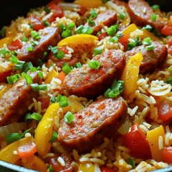 - 450 g geräucherte Wurst, in Scheiben geschnitten (Hähnchen- oder Truthahnwurst für eine gesündere Option) - 200 g Langkornreis - 480 ml Hühnerbrühe - 1 Paprika (rot oder grün), grob gehackt - 1 mittelgroße Zwiebel, gewürfelt - 2 Knoblauchzehen, fein gehackt - 240 g gehackte Tomaten (aus der Dose oder frisch) - 2 Teelöffel Cajun-Gewürz - 1 Teelöffel Paprika - ½ Teelöffel Cayennepfeffer (nach Geschmack anpassen) - 150 g gefrorene Erbsen - 2 Esslöffel Olivenöl - Salz und Pfeffer, nach Geschmack - Frisch gehackte Frühlingszwiebeln, zum Garnieren Wenn du auf der Suche nach Alternativen bist, gibt es einige Optionen. Für eine gesündere Wahl kannst du Hähnchen- oder Truthahnwurst verwenden. Reis kann auch durch Quinoa oder Blumenkohlreis ersetzt werden. Wenn du Gemüse magst, füge Zucchini oder Spinat hinzu. Möchtest du eine vegane Option? Nutze pflanzliche Wurst und Gemüsebrühe statt Hühnerbrühe. Ich finde, es ist wichtig, dass jeder die besten Zutaten hat, um das Gericht anzupassen. Das macht das Kochen nicht nur flexibler, sondern auch viel spannender! Wenn du mehr über die Zubereitung erfahren möchtest, schau dir das [Full Recipe] an. Um das Cajun Sausage and Rice Skillet zuzubereiten, starte mit der Wurst. - Erhitze 2 Esslöffel Olivenöl in einer großen Pfanne bei mittlerer Hitze. - Gib 450 g geräucherte Wurst in Scheiben geschnitten hinzu. - Brate die Wurst für etwa 5-7 Minuten, bis sie goldbraun ist. - Nimm die Wurst aus der Pfanne und stelle sie beiseite. Jetzt ist es Zeit für das Gemüse. In derselben Pfanne: - Füge 1 grob gehackte Paprika, 1 gewürfelte Zwiebel und 2 fein gehackte Knoblauchzehen hinzu. - Sauté das Gemüse für 3-4 Minuten, bis es weich ist. Jetzt kommt der Reis ins Spiel. - Rühre 200 g Langkornreis in die Pfanne. - Lasse den Reis für etwa 2 Minuten leicht anrösten. Dann füge die Flüssigkeiten und Gewürze hinzu: - Gib 480 ml Hühnerbrühe, 240 g gehackte Tomaten, 2 Teelöffel Cajun-Gewürz, 1 Teelöffel Paprika und ½ Teelöffel Cayennepfeffer hinzu. - Rühre alles gut um. Jetzt ist es Zeit zum Kochen. - Bringe die Mischung zum Kochen und reduziere dann die Hitze auf niedrig. - Decke die Pfanne ab und lasse sie 15-18 Minuten simmern, bis der Reis gar ist. Nach dem Simmern: - Gib die gebratene Wurst und 150 g gefrorene Erbsen zurück in die Pfanne. - Rühre vorsichtig um, um alles zu kombinieren und erhitze es für weitere 3-5 Minuten. Wenn alles fertig ist: - Schmecke mit Salz und Pfeffer ab und passe die Gewürze nach Wunsch an. - Nimm die Pfanne vom Herd und lasse sie 5 Minuten abgedeckt stehen, damit sich die Aromen vermischen. Du kannst das Gericht direkt aus der Pfanne servieren. Garniere es mit frisch gehackten Frühlingszwiebeln für eine schöne Präsentation! Was man beim Anbraten beachten sollte Beim Anbraten der Wurst ist es wichtig, die Pfanne heiß zu machen. Dies hilft, die Wurst schön braun zu werden. Wenn die Wurst zu früh in die Pfanne kommt, kann sie nicht gut bräunen. Rühre die Wurst während des Anbratens regelmäßig um. So bleibt sie gleichmäßig gar. So bleibt der Reis nicht klebrig Um klebrigen Reis zu vermeiden, spüle den Reis vor dem Kochen. Das Entfernen von überschüssiger Stärke hilft. Röste den Reis auch leicht in der Pfanne, bevor du Flüssigkeiten hinzufügst. So wird der Reis lockerer und schöner. Schärfe nach Geschmack anpassen Cajun-Würze hat oft eine starke Schärfe. Für weniger Schärfe reduziere den Cayennepfeffer. Du kannst auch die Menge an Cajun-Gewürz anpassen. Für mehr Schärfe füge mehr Cayennepfeffer hinzu. Jeder hat einen anderen Geschmack, also probiere es aus! Kräuter und Gewürze für zusätzliche Aromen Frische Kräuter wie Petersilie oder Koriander bringen mehr Frische ins Gericht. Du kannst auch Thymian oder Oregano hinzufügen. Diese Kräuter passen gut zu den Aromen der Wurst und des Reises. Beilagen, die gut passen Zu diesem Gericht passen viele Beilagen. Ein einfacher grüner Salat ergänzt die Aromen gut. Auch ein frisches Brot ist eine gute Wahl. Ein bisschen Knoblauchbrot passt perfekt. Dekorationsideen für eine ansprechende Präsentation Serviere das Gericht direkt aus der Pfanne. Das sieht rustikal und einladend aus. Garniere mit frisch gehackten Frühlingszwiebeln. Ein Spritzer scharfer Soße oben drauf macht das Gericht noch aufregender. Für das gesamte Rezept, schau dir die Full Recipe an. {{image_4}} Für dieses Gericht kann man die Wurst ganz nach Wunsch wählen. Vegane Alternativen sind leicht zu finden. Du kannst zum Beispiel Tofuwurst oder Tempeh verwenden. Diese Optionen sind lecker und gesund. Wenn du keine vegane Wurst magst, probiere Bratwurst oder andere Wurstsorten. Auch Hähnchen- oder Truthahnwurst passen gut. Diese Optionen reduzieren den Fettgehalt und machen das Gericht leichter. Das Gemüse ist flexibel und kann saisonal angepasst werden. Du kannst frische Zucchini, Spinat oder grüne Bohnen hinzufügen. Diese Gemüsesorten bringen Farbe und Nährstoffe in dein Essen. Weitere beliebte Ergänzungen sind Karotten und Sellerie. Diese Gemüsesorten geben dem Gericht mehr Textur und Geschmack. Experimentiere mit dem, was du magst! Für den Reis kannst du braunen Reis oder Quinoa verwenden. Brauner Reis hat mehr Ballaststoffe und ist gesünder. Quinoa ist glutenfrei und hat einen nussigen Geschmack. Wenn du keinen Reis verwenden möchtest, gibt es andere Möglichkeiten. Du kannst Blumenkohlreis oder Linsen einsetzen. Diese Optionen sind tolle Reisersätze und machen das Gericht glutenfrei. Für das vollständige Rezept, sieh dir die Details im Full Recipe an. Nach dem Kochen solltest du das Gericht schnell abkühlen. Stelle sicher, dass die Cajun Wurst und Reis Pfanne in einem luftdichten Behälter ist. So bleibt der Geschmack frisch. Du kannst das Gericht bis zu vier Tage im Kühlschrank aufbewahren. Es ist wichtig, die Reste innerhalb dieser Zeit zu genießen, um die beste Qualität zu sichern. Du kannst die Reste auch einfrieren. Teile die Wurst und Reis Mischung in Portionen auf. Verwende gefrierfreundliche Behälter oder Beutel. So bleibt das Gericht bis zu drei Monate haltbar. Beim Auftauen lege die Portionen über Nacht in den Kühlschrank. So bleibt die Textur der Zutaten gut. Du kannst die Mischung auch in der Mikrowelle aufwärmen. Achte darauf, sie gut umzurühren, damit alles gleichmäßig heiß wird. Für das beste Ergebnis, genieße die Cajun Wurst und Reis Pfanne frisch zubereitet. Aber diese Aufbewahrungstipps helfen dir, auch später noch ein leckeres Gericht zu haben! Die Vorbereitungszeit für das Gericht beträgt nur 10 Minuten. Diese Zeit reicht aus, um alle Zutaten vorzubereiten. Die Kochzeit liegt bei etwa 30 Minuten. So hast du in weniger als einer Stunde ein leckeres Essen auf dem Tisch. Ja, du kannst andere Wurstsorten verwenden. Hähnchen- oder Truthahnwurst sind gesunde Alternativen. Du kannst auch Bratwurst oder italienische Wurst nehmen, um den Geschmack zu ändern. Vegane Wurst ist ebenfalls eine gute Option, falls du pflanzlich essen möchtest. Das Gericht ist nahrhaft und enthält viele gesunde Zutaten. Eine Portion hat ungefähr 350 Kalorien. Du kannst die Kalorienzahl senken, indem du weniger Wurst nimmst oder mehr Gemüse hinzufügst. Brauner Reis ist auch eine gesunde Variante. Achte darauf, frische Zutaten zu verwenden, um die Nährstoffe zu maximieren. Dieser Artikel gab dir eine umfassende Anleitung für Cajun Wurst und Reis. Wir haben die Zutaten, Schritte und nützliche Tipps behandelt. Du lernst, häufige Fehler zu vermeiden und verschiedene Variationen auszuprobieren. Denke daran, dass du auch Reste richtig lagerst und aufbewahrst. Dieses Gericht ist vielseitig und gesund. Probier es aus und passe es deinen Vorlieben an! So machst du es ganz einfach zu deinem neuen Lieblingsgericht.