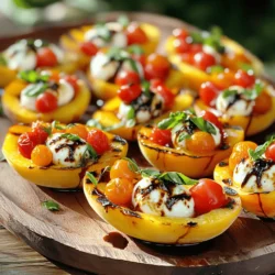 - 4 reife Pfirsiche, halbiert und entkernt - 1 Tasse frische Mozzarella-Bällchen (Bocconcini), halbiert - 1 Tasse Cherrytomaten, halbiert - 1/4 Tasse frische Basilikumblätter, gehackt - 2 Esslöffel Balsamico-Glasur - 1 Esslöffel Olivenöl - Salz und Pfeffer nach Geschmack Wenn du die perfekten Zutaten für Caprese gefüllte gegrillte Pfirsiche suchst, hast du sie hier. Beginne mit reifen Pfirsichen. Ihre Süße macht das Gericht besonders lecker. Wähle frische Mozzarella-Bällchen. Sie geben dem Gericht eine schöne Cremigkeit. Cherrytomaten bringen eine frische Note. Achte darauf, dass sie reif sind. Frische Basilikumblätter sind ein Muss. Ihr Duft und Geschmack bringen das Gericht zum Leben. Die Balsamico-Glasur sorgt für einen süßen und leicht sauren Touch. Olivenöl hilft, die Aromen zu verbinden. Vergiss nicht, nach Geschmack mit Salz und Pfeffer zu würzen. Du kannst alle Zutaten in einem örtlichen Markt finden. Achte darauf, die besten und frischesten Zutaten auszuwählen. Das macht einen großen Unterschied im Geschmack. Für das vollständige Rezept schau dir die Details an, um die Zubereitung zu meistern. Zuerst bereite die Pfirsiche vor. Halbiere sie und entferne den Kern. Achte darauf, dass die Pfirsiche reif sind, damit sie süß und saftig bleiben. Jetzt schneide die Mozzarella-Bällchen in zwei Teile. Halbiere auch die Cherrytomaten. In einer Schüssel vermenge alles gut. Füge den gehackten Basilikum hinzu. Heize den Grill auf mittlere Hitze vor. Bestreiche die Schnittflächen der Pfirsiche leicht mit Olivenöl. Lege die Pfirsichhälften mit der Schnittseite nach unten auf den Grill. Grill die Pfirsiche für etwa 4-5 Minuten. Sie sollten schöne Grillstreifen bekommen und weich sein. Drehe die Pfirsiche vorsichtig um. Jetzt fülle jede Hälfte mit der Caprese-Mischung. Gib die Caprese-Mischung auf die Pfirsiche. Schließe den Grilldeckel und grille sie für weitere 3-4 Minuten. Der Käse soll leicht schmelzen und die Pfirsiche zart werden. Nimm die Pfirsiche vom Grill. Bevor du sie servierst, träufle etwas Balsamico-Glasur darüber. Arrangiere die Pfirsiche auf einem großen Teller und garniere sie mit frischen Basilikumblättern. Um die idealen gegrillten Pfirsiche zu bekommen, ist die Grilltemperatur wichtig. Heize deinen Grill auf mittlere Hitze vor. Diese Temperatur lässt die Pfirsiche weich werden, ohne sie zu verbrennen. Vermeide es, die Pfirsiche zu übergrillen. Grill sie nur 4 bis 5 Minuten auf der Schnittseite. Du willst schöne Grillstreifen, aber die Frucht soll auch zart bleiben. Wenn du die Pfirsiche zu lange grillst, verlieren sie ihren tollen Geschmack und ihre Textur. Frische Zutaten machen den Unterschied. Nutze reife Pfirsiche, die süß und saftig sind. Frische Mozzarella-Bällchen bringen einen tollen Geschmack und eine sanfte Textur. Cherrytomaten sorgen für einen frischen, saftigen Biss, und Basilikum fügt ein schönes Aroma hinzu. Wenn du nach Alternativen zur Balsamico-Glasur suchst, probiere Honig oder Agavensirup. Diese bringen eine süße Note und harmonieren gut mit dem Grillgeschmack. Du kannst auch Zitronensaft für eine frische, saure Note verwenden. Für das vollständige Rezept, schau dir die [Full Recipe] an. {{image_4}} Du kannst die Füllung für die gegrillten Pfirsiche ganz nach deinem Geschmack anpassen. Eine tolle Idee ist die Zugabe von Avocado. Diese cremige Frucht bringt eine neue Textur und einen milden Geschmack. Einfach die Avocado würfeln und mit der Mozzarella-Mischung vermengen. Eine weitere leckere Option ist Feta. Der salzige, krümelige Käse passt perfekt zu den süßen Pfirsichen. Zerbrösele den Feta und mische ihn unter die anderen Zutaten. Du kannst auch verschiedene Kräuter verwenden. Oregano ist eine gute Wahl. Er gibt den Pfirsichen einen würzigen Kick. Petersilie bringt dagegen eine frische Note. Probiere verschiedene Kombinationen, um deine Lieblingsmischung zu finden. Die gegrillten Pfirsiche sind vielseitig. Du kannst sie sowohl als Vorspeise als auch als Hauptgericht servieren. Sie sind leicht und perfekt für warme Tage. Kombiniere die Pfirsiche mit frischem Salat. Ein einfacher grüner Salat passt gut dazu. Du kannst auch etwas Brot dazu reichen. Ein knuspriges Baguette oder Ciabatta ergänzt das Gericht wunderbar. Um das Essen noch aufregender zu gestalten, serviere die Pfirsiche mit einem Dip. Ein leichter Joghurt-Dip mit Kräutern oder ein Hummus eignet sich hier gut. So wird dein Grillabend zum Erlebnis! Für die vollständige Zubereitung kannst du das [Full Recipe] nutzen. Um die gegrillten Pfirsiche frisch zu halten, lagere sie im Kühlschrank. Verwende einen luftdichten Behälter. So bleiben die Pfirsiche saftig und lecker. Es ist auch wichtig, die Füllungen getrennt aufzubewahren. Wenn du die Caprese-Mischung mit Mozzarella und Tomaten in einem eigenen Behälter lagerst, bleibt sie frisch. So vermeidest du matschige Zutaten, und die Aromen bleiben klar. Gegrillte Pfirsiche sind im Kühlschrank etwa 3 bis 5 Tage haltbar. Achte darauf, sie gut verpackt zu halten, um den Geschmack zu bewahren. Für die Aufbewahrung frischer Zutaten, wie Mozzarella und Basilikum, beachte folgende Tipps: - Mozzarella: Halte ihn in seiner Flüssigkeit oder in etwas Olivenöl, damit er nicht austrocknet. - Basilikum: Lagere ihn in einem Glas Wasser, ähnlich wie einen Blumenstrauß. So bleibt er frisch und aromatisch. Mit diesen einfachen Tipps bleiben deine Caprese gefüllten gegrillten Pfirsiche und die frischen Zutaten lange lecker. Für detaillierte Zubereitung kannst du das [Full Recipe] nachlesen. Die gesamte Zubereitungszeit für dieses leckere Gericht beträgt 20 Minuten. In nur 10 Minuten kannst du die Zutaten vorbereiten. Dann grillst du die Pfirsiche für 10 Minuten. Es ist schnell und einfach, was das Rezept perfekt für einen Sommerabend macht. Ja, du kannst die Pfirsiche auch im Ofen zubereiten. Heize den Ofen auf 200 Grad Celsius vor. Lege die Pfirsichhälften auf ein Backblech mit der Schnittfläche nach oben. Fülle sie mit der Caprese-Mischung und backe sie 15 Minuten lang. Das Ergebnis ist ebenfalls köstlich und perfekt für regnerische Tage. Zu den gegrillten Pfirsichen passen frische Salate oder knuspriges Brot sehr gut. Ein einfacher grüner Salat mit einem Zitronendressing ergänzt den süßen Geschmack der Pfirsiche. Du kannst auch gekühlte Getränke wie Limonade oder Weißwein dazu servieren. Diese Kombination macht das Essen frisch und leicht. Das vollständige Rezept für Caprese gefüllte gegrillte Pfirsiche findest du hier: [Full Recipe]. Dort stehen alle Schritte und Tipps, um dieses Gericht zu einem Hit zu machen. Dieses Rezept zeigt, wie man gefüllte gegrillte Pfirsiche zubereitet. Du hast gelernt, frische Zutaten wie Pfirsiche, Mozzarella und Cherrytomaten zu verwenden. Die Mischung mit Balsamico verleiht Geschmack. Wir haben auch Tipps zur Lagerung und Haltbarkeit besprochen. Denke daran, die Pfirsiche nicht zu übergrillen. Variiere das Rezept mit Füllungen oder serviere es ganz nach deinem Geschmack. Probiere es aus und genieße!