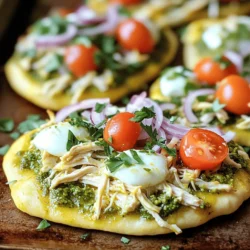 Für das Pesto-Hähnchen-Fladenbrot brauchst du einige einfache Zutaten. Hier ist die Liste: - 2 Fladenbrote (fertig gekauft oder selbstgemacht) - 1 Tasse gekochte Hähnchenbrust, zerrupft - 1/2 Tasse frisches Basilikumpesto - 1 Tasse Mozzarella, gerieben - 1/2 Tasse Cherrytomaten, halbiert - 1/4 Tasse rote Zwiebel, dünn geschnitten - 1/4 Tasse frische Petersilie, gehackt - 1 Esslöffel Olivenöl - Salz und Pfeffer nach Geschmack Jede Zutat bringt ihren eigenen Geschmack. Das Hähnchen gibt Kraft, während das Pesto Frische bringt. Frische Kräuter machen das Pesto besonders lecker. Ich empfehle, frisches Basilikum zu verwenden. Es hat einen tollen Geschmack und Duft. Du kannst auch andere Kräuter wie Petersilie oder Koriander probieren. Mische verschiedene Kräuter, um neue Geschmäcker zu finden. Hochwertige Zutaten machen einen großen Unterschied. Achte darauf, frisches Hähnchen zu verwenden. Kaufe das Pesto im Glas oder mache es selbst. Wenn du es selbst machst, wähle frisches Basilikum und gutes Olivenöl. Für den Käse wähle echten Mozzarella. Er schmilzt gut und hat einen feinen Geschmack. Frische Cherrytomaten sind süß und saftig. Sie geben dem Gericht Farbe und Frische. Wenn du diese Zutaten verwendest, wird dein Pesto-Hähnchen-Fladenbrot köstlich. Du kannst die Full Recipe für alle Schritte und Tipps finden. Zuerst heize deinen Ofen auf 200°C vor. Das sorgt dafür, dass die Fladenbrote schön knusprig werden. Lege deine Fladenbrote auf ein Backblech. Wenn du magst, kannst du die Fladenbrote selbst machen. Ich empfehle, fertige zu kaufen, wenn es schnell gehen muss. Jetzt nimm das Olivenöl und bestreiche jedes Fladenbrot leicht. Das gibt Geschmack und eine tolle Textur. Verteile das Basilikumpesto gleichmäßig auf beiden Fladenbroten. Das Pesto ist die Basis und bringt viel Geschmack. Danach kommt das zerrupfte Hähnchen. Verteile es gleichmäßig, damit jeder Bissen lecker ist. Jetzt wird es cheesy! Streue großzügig den geriebenen Mozzarella über das Hähnchen. Das schmelzende Käse macht alles besser. Füge die halbierten Cherrytomaten und die Zwiebelscheiben hinzu. Diese bringen Frische und Farbe ins Gericht. Würze die Fladenbrote mit Salz und Pfeffer. Das ist wichtig für den Geschmack. Jetzt kommt der spannende Teil! Stelle das Backblech in den vorgeheizten Ofen. Backe die Fladenbrote für 12-15 Minuten. Achte darauf, dass der Käse blubbert und goldbraun ist. Wenn sie fertig sind, nimm die Fladenbrote aus dem Ofen. Lass sie kurz abkühlen, bevor du sie in Stücke schneidest. Serviere sie warm auf einem Holzbrett. Garniere sie mit frischen Kräutern und etwas Balsamico-Reduktion für einen tollen Look. Für das vollständige Rezept, schau dir die [Full Recipe] an. Um das beste Pesto zu machen, wähle frisches Basilikum. Die Blätter sollten grün und knackig sein. Mische das Basilikum mit Knoblauch, Pinienkernen und Parmesan. Füge etwas Olivenöl hinzu, bis die Mischung cremig ist. Vermeide zu viel Öl, damit der Geschmack stark bleibt. Experimentiere mit Nüssen wie Walnüssen für einen anderen Geschmack. Diese Tipps helfen dir, ein einzigartiges Pesto zu kreieren. Restliches Hähnchen ist perfekt für dieses Rezept. Du sparst Zeit und hast weniger Abfall. Nimm einfach gekochtes Hähnchen aus dem Kühlschrank. Zerkleinere es mit einer Gabel. Mische es mit etwas Pesto für mehr Geschmack. Das Hähnchen bleibt saftig und lecker. Du kannst auch andere Reste verwenden, wie geräuchertes Hähnchen oder Truthahn. So machst du das Gericht noch spannender. Für knusprige Fladenbrote heize deinen Ofen gut vor. Backe die Fladenbrote direkt auf dem Blech oder einem Pizzastein. Das gibt ihnen eine bessere Hitze. Bestreiche die Fladenbrote leicht mit Olivenöl. Das Öl hilft, sie goldbraun und knusprig zu machen. Backe die Fladenbrote nicht zu lange, um sie nicht auszutrocknen. Achte darauf, sie regelmäßig zu überprüfen. So bekommst du die perfekte Knusprigkeit. {{image_4}} Für Vegetarier kann ich dir tolle Alternativen bieten. Statt Hähnchen kannst du gegrillte Zucchini oder Auberginen verwenden. Diese Gemüsesorten bringen eine schöne Textur und Geschmack. Auch Kichererbsen sind eine gute Wahl. Einfach pürieren und auf das Fladenbrot streichen. Das gibt dir eine proteinreiche Option. Du kannst das Pesto-Hähnchen-Fladenbrot leicht abwandeln. Füge Paprika, Spinat oder Brokkoli hinzu. Das Gemüse bringt frische Farben und zusätzliche Nährstoffe. Mische das Gemüse einfach unter das Hähnchen oder lege es oben auf das Brot. So bleibt alles knusprig und lecker. Die Käsesorte ist wichtig für das Geschmackserlebnis. Mozzarella ist super, aber auch andere Käsesorten sind möglich. Probiere Feta oder Parmesan für einen intensiveren Geschmack. Diese Käsesorten schmelzen gut und geben dem Gericht eine feine Note. Du kannst sogar eine Mischung aus verschiedenen Käsesorten verwenden. So wird das Pesto-Hähnchen-Fladenbrot noch interessanter. Für das vollständige Rezept, schau dir die [Full Recipe] an. Du kannst die Reste des Pesto-Hähnchen-Fladenbrotes einfach lagern. Wickel die Fladenbrote in Frischhaltefolie oder lege sie in einen luftdichten Behälter. Stelle sicher, dass sie gut abgedeckt sind, um Trockenheit zu vermeiden. Wenn du sie aufwärmen möchtest, benutze den Ofen. Heize ihn auf 180°C vor und backe die Fladenbrote für etwa 10 Minuten. So bleiben sie knusprig und lecker. Im Kühlschrank halten sich die Fladenbrote bis zu drei Tage. Achte darauf, sie richtig zu lagern. Wenn du sie länger aufbewahren möchtest, ist das Einfrieren eine gute Option. Nach drei Tagen könnte der Geschmack nachlassen, und die Textur kann matschig werden. Die Fladenbrote lassen sich gut einfrieren. Wickel sie einzeln in Frischhaltefolie und lege sie in einen Gefrierbeutel. So bleiben sie frisch. Du kannst sie bis zu drei Monate im Gefrierfach aufbewahren. Um sie aufzutauen, lasse sie über Nacht im Kühlschrank oder bei Raumtemperatur auftauen. Backe sie dann wie gewohnt im Ofen. So schmecken sie fast wie frisch zubereitet. Du kannst den Geschmack des Pestos leicht ändern. Nutze frische Kräuter wie Koriander oder Minze. Mische auch verschiedene Nüsse. Anstelle von Pinienkernen kannst du Walnüsse oder Mandeln verwenden. Füge mehr Knoblauch für einen stärkeren Geschmack hinzu. Ein Spritzer Zitronensaft bringt Frische. Experimentiere mit verschiedenen Käsesorten, um die Aromen zu variieren. Ja, du kannst andere Fleischsorten verwenden. Hähnchen ist beliebt, aber Putenbrust funktioniert gut. Du kannst auch Rindfleisch oder Schweinefleisch nehmen. Für eine vegetarische Option nimm Tofu oder Seitan. Stelle sicher, dass das Fleisch gut gewürzt und gut gekocht ist. So bleibt der Geschmack des Fladenbrots lecker und aufregend. Zu Pesto-Hähnchen-Fladenbrot passen viele Beilagen. Ein frischer grüner Salat ist eine gute Wahl. Auch gegrilltes Gemüse bringt Farbe und Geschmack. Du kannst auch eine einfache Suppe servieren. Eine Tomatensuppe oder eine Gemüsesuppe ergänzt das Gericht gut. Für einen Snack kannst du auch Brot mit Olivenöl und Balsamico reichen. Diese Beilagen machen dein Essen noch besser. Probiere sie aus! Das Pesto-Hähnchen-Fladenbrot ist einfach zuzubereiten und voller Geschmack. Wir haben die besten Zutaten und Kräuter ausgewählt und Schritt-für-Schritt erklärt, wie du dein Gericht perfekt zubereitest. Du hast Tipps zur Pesto-Herstellung und zur Optimierung der Knusprigkeit erhalten. Denk daran, dass es viele Variationen gibt, um dein Fladenbrot einzigartig zu machen. Lagere übrig gebliebenes Essen richtig und genieße jede Portion. Mit diesen Ideen bereitest du mühelos ein leckeres Gericht zu, das jeder liebt.
