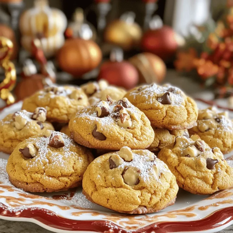 - Kürbispüree: Dies ist die Basis für den Geschmack. Es macht die Plätzchen weich und saftig. - Ungesalzene Butter: Verwenden Sie weiche, ungesalzene Butter. So bekommt der Teig die perfekte Konsistenz. - Brauner Zucker: Dieser Zucker sorgt für eine tiefe Süße und ein leckeres Aroma. - Zucker: Weißer Zucker hilft, die Plätzchen schön süß zu machen. - Eier: Ein großes Ei bindet die Zutaten gut zusammen. - Vanilleextrakt: Ein Teelöffel verleiht den Plätzchen einen wunderbaren Duft und Geschmack. - Weizenmehl: Dieses Mehl gibt den Plätzchen Struktur. Es ist wichtig, die richtige Menge zu verwenden. - Schokoladenstückchen: Diese können die Plätzchen noch leckerer machen. Sie schmelzen beim Backen und geben einen süßen Biss. - Gehackte Walnüsse: Diese sorgen für einen knusprigen Kontrast. Sie fügen auch einen nussigen Geschmack hinzu. Für das vollständige Rezept, schauen Sie sich die [Full Recipe] an. - Heize den Ofen auf 175°C (350°F) vor. - Lege ein Backblech mit Backpapier aus. Das hilft, das Ankleben zu vermeiden. - Schlage die weiche Butter mit braunem und normalem Zucker cremig. - Füge das Kürbispüree, das Ei und den Vanilleextrakt hinzu. Mische alles gut. - Mische das Weizenmehl mit Natron, Backpulver, Kürbiskuchengewürz und Salz. - Hebe die trockenen Zutaten vorsichtig unter die feuchten Zutaten. Achte darauf, nicht zu übermixen! - Portioniere den Teig mit einem Esslöffel. Platziere ihn etwa 5 cm auseinander auf dem Backblech. - Backe die Plätzchen 10-12 Minuten. Die Ränder sollten fest sein, das Innere bleibt weich. Um perfekte kauende Kürbisplätzchen zu machen, achte auf die Konsistenz des Teigs. - Nicht übermixen: Wenn du die trockenen und feuchten Zutaten mischst, mache es sanft. Übermischen macht die Plätzchen hart. Rühre nur, bis sich alles gerade so verbindet. - Abkühlzeit beachten: Lasse die Plätzchen nach dem Backen etwas auf dem Blech ruhen. Das macht sie zart und hilft, die Form zu behalten. Die richtigen Werkzeuge verbessern dein Backerlebnis. Hier sind einige nützliche Utensilien: - Rührschüsseln: Verwende große Schüsseln, um alle Zutaten gut zu vermischen. - Backbleche: Ein gutes Backblech sorgt für gleichmäßiges Backen. Lege es mit Backpapier aus, damit die Plätzchen nicht kleben bleiben. Präsentation ist wichtig, um die Plätzchen ansprechend zu zeigen. Hier sind einige Ideen: - Serviervorschläge: Stelle die Plätzchen auf einem schönen Tablett aus. Das macht jeden Anlass festlich. - Dekoration mit Puderzucker oder Schokoladenguss: Du kannst die Plätzchen leicht mit Puderzucker bestäuben. Oder träufle etwas Schokoladenguss darüber für einen süßen Akzent. Probiere diese Tipps aus, um deine kauenden Kürbisplätzchen noch besser zu machen! Für das vollständige Rezept, siehe die Full Recipe. {{image_4}} Wenn Sie eine glutenfreie Variante der kauenden Kürbisplätzchen machen möchten, passen Sie die Zutaten an. Verwenden Sie glutenfreies Mehl. Es gibt viele gute Optionen. Reismehl oder Mandelmehl sind beliebt. Beide geben den Plätzchen einen tollen Geschmack. Für eine vegane Version ersetzen Sie die Eier. Apfelmus ist eine gute Wahl. Ein weiteres gutes Ei-Ersatzmittel ist Leinsamen. Mischen Sie einen Esslöffel gemahlenen Leinsamen mit drei Esslöffeln Wasser. Lassen Sie es kurz stehen. Für die Butter verwenden Sie vegane Margarine. So bleibt der Geschmack lecker und frisch. Um den Plätzchen mehr Geschmack zu geben, können Sie weitere Gewürze hinzufügen. Zimt, Muskatnuss oder Ingwer passen gut. Sie geben den Plätzchen eine warme Note. Auch unterschiedliche Mix-ins sind eine gute Idee. Versuchen Sie, getrocknete Cranberries oder weiße Schokoladenstückchen hinzuzufügen. So wird jedes Bissen spannend und neu. Für das vollständige Rezept, schauen Sie sich das Full Recipe an. Wie lange halten die Plätzchen? Die kauenden Kürbisplätzchen bleiben frisch für bis zu einer Woche im Kühlschrank. Lagern Sie sie in einem luftdichten Behälter. So bleibt die Feuchtigkeit erhalten und die Plätzchen bleiben weich. Verpackungstipps: Verwenden Sie Frischhaltefolie oder einen gut schließenden Behälter. So schützen Sie die Plätzchen vor anderen Gerüchen im Kühlschrank. Schritt-für-Schritt-Einfrieranleitung: Lassen Sie die Plätzchen vollständig abkühlen. Legen Sie sie dann in einer einzigen Schicht auf ein Backblech. Frieren Sie sie für etwa zwei Stunden ein. Danach können Sie die Plätzchen in einen Gefrierbeutel umfüllen. So sparen Sie Platz. Auftauen und Verwendung: Um die Plätzchen aufzutauen, nehmen Sie sie aus dem Gefrierbeutel. Lassen Sie sie einfach bei Raumtemperatur stehen. In einer Stunde sind sie meist wieder weich und lecker. Tipps zur Verlängerung der Haltbarkeit: Lagern Sie die Plätzchen an einem kühlen, trockenen Ort. Vermeiden Sie direkte Sonneneinstrahlung. Wenn Sie sie in der Küche lassen, verwenden Sie einen luftdichten Behälter. Ideal für einmalige Portionen: Teilen Sie die Plätzchen in Portionen auf. So können Sie jeden Tag ein paar genießen, ohne dass die Frische leidet. Das sorgt für eine süße Überraschung, wann immer Sie Lust haben! Chewy Pumpkin Cookies sind köstlich frisch, aber sie halten sich auch gut. Im Kühlschrank bleiben sie bis zu einer Woche frisch. Achte darauf, sie in einem luftdichten Behälter aufzubewahren. Wenn du sie länger aufbewahren möchtest, kannst du sie einfrieren. In der Gefriertruhe sind sie bis zu drei Monate haltbar. Lass sie einfach etwas abkühlen und lege sie in einen Gefrierbeutel. Vergiss nicht, das Datum darauf zu schreiben, um die Frische im Blick zu behalten. Ja, du kannst die Schokoladenstückchen weglassen. Das beeinflusst den Geschmack, aber die Plätzchen bleiben lecker. Ohne Schokolade schmeckt der Kürbis mehr durch. Die Textur wird auch leicht anders sein, aber sie bleiben weich und kauend. Du kannst auch andere Zutaten wie Nüsse oder Trockenfrüchte hinzufügen, wenn du magst. Das gibt den Plätzchen einen anderen Twist und macht sie spannend. Das beste Rezept für warme Kürbisplätzchen ist das, das du gerade gelesen hast. Die Kombination von frischem Kürbispüree und Gewürzen macht sie besonders. Der Teig ist einfach zu machen und die Backzeit ist kurz. So kannst du sie schnell genießen. Du kannst auch die Plätzchen leicht warm servieren. Das bringt den Geschmack noch mehr zur Geltung. Probier es aus und lass dich von den Aromen überraschen! Zusammenfassend haben wir alles Wichtige für Kürbisplätzchen behandelt. Wir haben die Zutaten, die Schritte zum Backen und viele hilfreiche Tipps besprochen. Mit den Variationen kannst du deine Plätzchen anpassen. Denke daran, die richtigen Werkzeuge zu nutzen und auf die Konsistenz zu achten. Kürbisplätzchen sind einfach und lecker. Probiere es aus und genieße das Backen!